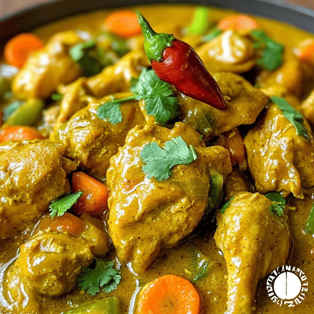 Die Hauptzutaten machen das Gericht besonders. Sie sind einfach zu finden. Hier sind die wichtigsten Zutaten: - 1 kg Hühnchen, in Stücke geschnitten - 2 Esslöffel Jamaikanisches Curry-Pulver - 1 Teelöffel Paprika - 1 Teelöffel schwarzer Pfeffer - 1 Teelöffel Salz - 3 Esslöffel Pflanzenöl - 1 große Zwiebel, gewürfelt - 2 Knoblauchzehen, gehackt - 1 Stück Ingwer (2 cm), gerieben - 2 große Karotten, in Scheiben geschnitten - 1 grüne Paprika, gewürfelt - 1 Dose Kokosmilch (400 ml) - 2 Frühlingszwiebeln, in Ringe geschnitten - 1 Scotch Bonnet Chili (oder nach Geschmack), ganz - Frischer Koriander zum Garnieren