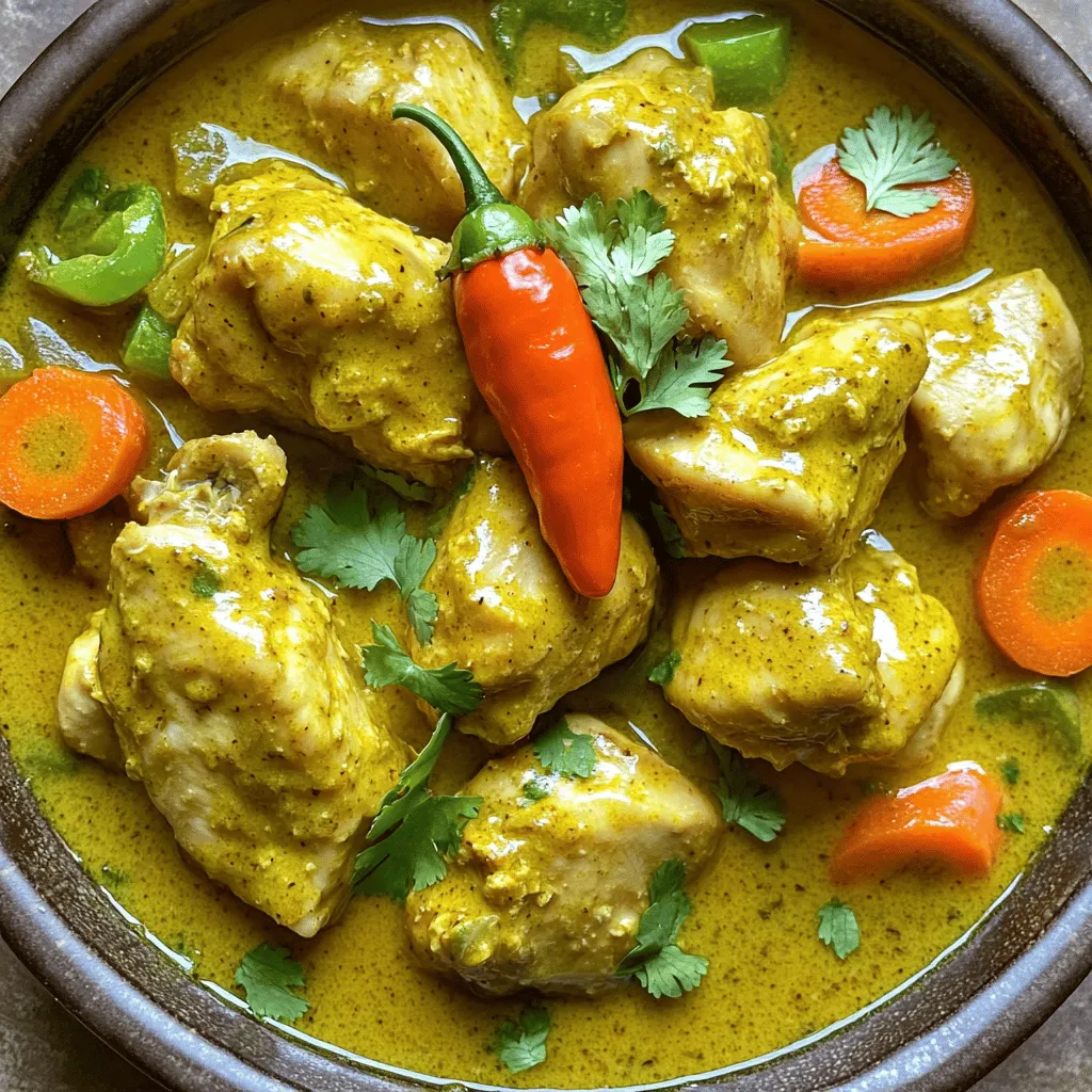 Die Hauptzutaten machen das Gericht besonders. Sie sind einfach zu finden. Hier sind die wichtigsten Zutaten: - 1 kg Hühnchen, in Stücke geschnitten - 2 Esslöffel Jamaikanisches Curry-Pulver - 1 Teelöffel Paprika - 1 Teelöffel schwarzer Pfeffer - 1 Teelöffel Salz - 3 Esslöffel Pflanzenöl - 1 große Zwiebel, gewürfelt - 2 Knoblauchzehen, gehackt - 1 Stück Ingwer (2 cm), gerieben - 2 große Karotten, in Scheiben geschnitten - 1 grüne Paprika, gewürfelt - 1 Dose Kokosmilch (400 ml) - 2 Frühlingszwiebeln, in Ringe geschnitten - 1 Scotch Bonnet Chili (oder nach Geschmack), ganz - Frischer Koriander zum Garnieren