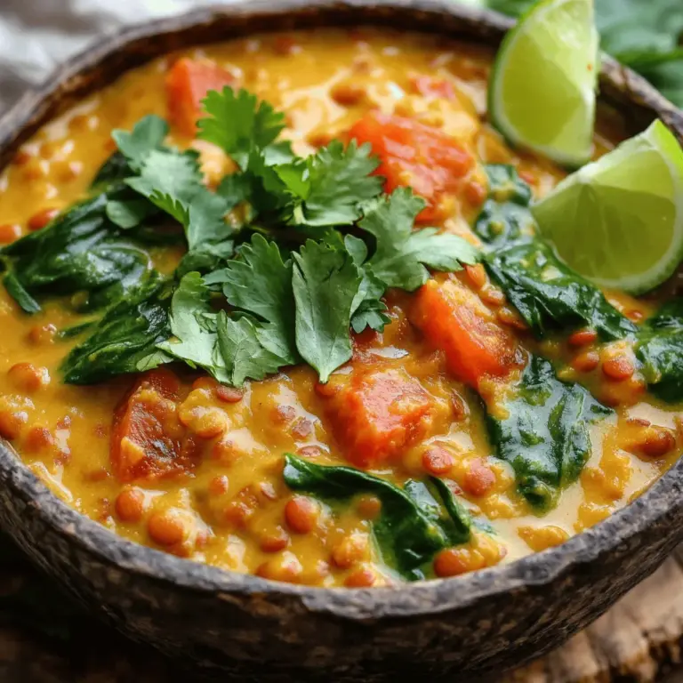 Für ein schmackhaftes Kokos-Linsen-Curry brauchst du einfache, frische Zutaten. Hier ist, was du brauchst: - 1 Tasse rote Linsen, gründlich gewaschen - 1 Dose (400 ml) Kokosmilch - 1 mittelgroße Zwiebel, fein gehackt - 2 Knoblauchzehen, fein gehackt - 1 Stück Ingwer (ca. 2,5 cm), frisch gerieben - 2 mittelgroße Tomaten, gewürfelt - 2 Esslöffel Currypulver - 1 Teelöffel Kurkuma - 1/2 Teelöffel Kreuzkümmel - 2 Esslöffel Pflanzenöl - 2 Tassen Gemüsebrühe oder Wasser - 1 Tasse frische Spinatblätter - Salz nach Geschmack - Frischer Koriander, zum Garnieren - Limettenschnitze, zum Servieren Jede Zutat bringt ihren eigenen Geschmack und Nährstoffgehalt mit. Rote Linsen sind die Hauptzutat. Sie sind proteinreich und lassen sich schnell garen. Kokosmilch sorgt für die cremige Textur und einen süßen Geschmack. Gewürze sind das Herzstück dieses Rezepts. Currypulver, Kurkuma und Kreuzkümmel geben dem Curry Tiefe. Currypulver ist eine Mischung, die oft aus Kurkuma, Koriander und Kreuzkümmel besteht. Es sorgt für den typischen Curry-Geschmack. Kurkuma ist nicht nur farbenfroh, sondern auch gesund. Es hat entzündungshemmende Eigenschaften. Kreuzkümmel bringt eine erdige Note. Diese Gewürze harmonieren perfekt mit den Linsen und der Kokosmilch. Serviere das Curry über gedämpftem Reis oder mit warmem Naan-Brot. Beide Optionen nehmen die Soße gut auf. Ein Spritzer frischer Limette über jede Portion bringt Frische. Du kannst auch frische Kräuter wie Koriander hinzufügen. Sie sorgen für einen schönen Farbkontrast und mehr Geschmack. Dieses Gericht ist nicht nur lecker, sondern auch einfach zuzubereiten. Du findest die vollständige Anleitung im [Full Recipe]. Zuerst wasche die rote Linsen gründlich. Dies hilft, Schmutz und Staub zu entfernen. Schneide die Zwiebel, den Knoblauch und den Ingwer klein. Würfle die Tomaten. Diese Schritte sind wichtig für den Geschmack. Achte darauf, alles bereit zu haben, bevor du mit dem Kochen beginnst. So läuft alles reibungslos. Erhitze das Pflanzenöl in einem großen Topf. Füge die Zwiebel hinzu und brate sie an. Warte, bis sie glasig ist, das dauert etwa fünf Minuten. Gib dann den Knoblauch und den Ingwer dazu. Lass es für ein bis zwei Minuten kochen. Der Duft wird köstlich sein! Füge die gewürfelten Tomaten hinzu und koche sie weich. Das dauert etwa drei bis vier Minuten. Streue dann das Currypulver, Kurkuma und Kreuzkümmel über die Mischung. Rühre alles gut um. Das sorgt für einen tollen Geschmack. Gieße jetzt die gewaschenen Linsen, die Kokosmilch und die Brühe in den Topf. Rühre alles gut um, bis alles vermischt ist. Bringe die Mischung zum Kochen. Reduziere dann die Hitze und decke den Topf ab. Lass das Curry für 25 bis 30 Minuten köcheln. Rühre zwischendurch um. Füge mehr Wasser hinzu, wenn es zu dick wird. Wenn die Linsen weich sind, füge die frischen Spinatblätter hinzu. Lass sie zwei bis drei Minuten welken. Schmecke das Curry mit Salz ab. Nimm den Topf vom Herd. Garniere das Curry mit frisch gehacktem Koriander. Serviere das cremige Kokos-Linsen-Curry über Reis oder mit Naan-Brot. Ein Spritzer Limette macht das Gericht frisch und lebendig. Du kannst das gesamte Rezept [Full Recipe] hier finden. Um die Schärfe deines Currys zu steuern, kannst du verschiedene Methoden nutzen. Möchtest du es milder? Dann benutze weniger Currypulver oder wähle eine milde Sorte. Wenn du mehr Hitze magst, füge frische Chilischoten oder Cayennepfeffer hinzu. Eine Prise Zucker kann auch helfen, die Schärfe auszugleichen. Frische Kräuter bringen Leben in dein Curry. Koriander ist eine tolle Wahl. Er fügt einen frischen Geschmack hinzu. Du kannst ihn am Ende über das Curry streuen. Auch Minze oder Basilikum passen gut. Sie geben dem Gericht eine neue Note. Probiere, die Kräuter kurz vor dem Servieren hinzuzufügen, damit sie ihr Aroma behalten. Wenn du wenig Zeit hast, bereite dein Curry im Voraus vor. Koche die Linsen und das Gemüse und lass sie abkühlen. Du kannst das Curry bis zu zwei Tage im Kühlschrank aufbewahren. Wenn du es erneut erhitzt, füge etwas Wasser hinzu, um die Konsistenz zu verbessern. So sparst du Zeit und genießt trotzdem dein cremiges Kokos-Linsen-Curry. Für das vollständige Rezept schaue dir die [Full Recipe] an. {{image_4}} Das cremige Kokos-Linsen-Curry ist von Natur aus vegan und glutenfrei. Du musst keine tierischen Produkte verwenden. Achte darauf, dass du glutenfreie Brühe wählst. So bleibt dein Curry für alle geeignet. Möchtest du mehr Protein? Füge Kichererbsen hinzu. Sie passen gut zu den Linsen. Du kannst auch Tofu oder Tempeh verwenden. Diese Zutaten sind leicht zuzubereiten und machen das Gericht nahrhafter. Das schöne am Curry ist seine Vielseitigkeit. Du kannst fast jedes Gemüse verwenden. Brokkoli, Karotten oder Paprika sind perfekte Ergänzungen. Sie bringen Farbe und Nährstoffe. Wenn du saisonales Gemüse nutzt, schmeckt das Curry noch besser. Frischer Spinat ist bereits im Rezept, aber auch Grünkohl kann gut rein. Probiere verschiedene Kombinationen aus, um dein perfektes Curry zu finden. Für das vollständige Rezept, schau dir [Full Recipe] an. Es gibt ein paar einfache Tipps, um dein übrig gebliebenes cremiges Kokos-Linsen-Curry frisch zu halten. Lass das Curry zuerst auf Raumtemperatur abkühlen. Danach fülle es in einen luftdichten Behälter. Achte darauf, dass der Behälter gut schließt. So bleibt das Curry bis zu fünf Tage im Kühlschrank frisch. Wenn du mehr Portionen hast, teile das Curry in kleinere Behälter auf. So kannst du immer nur so viel aufwärmen, wie du brauchst. Einfrieren ist eine großartige Möglichkeit, um Curry länger haltbar zu machen. Fülle das abgekühlte Curry in gefrierfreundliche Behälter oder Gefrierbeutel. Achte darauf, etwas Platz zu lassen, damit das Curry beim Einfrieren expandieren kann. Beschrifte die Behälter mit dem Datum und dem Inhalt. So weißt du immer, was drin ist. Das Curry kann bis zu drei Monate im Gefrierfach bleiben. Wenn du das Curry aufwärmen möchtest, gibt es ein paar Tricks. Du kannst es in der Mikrowelle oder auf dem Herd warm machen. Wenn du die Mikrowelle benutzt, stelle die Leistung auf mittel und rühre das Curry nach der Hälfte der Zeit um. Das hilft, die Hitze gleichmäßig zu verteilen. Wenn du das Curry auf dem Herd erwärmst, füge ein wenig Wasser oder Kokosmilch hinzu, um die Konsistenz zu verbessern. So bleibt das Curry cremig. Rühre es gut um und erhitze es langsam, bis es heiß ist. Die Zubereitung dauert etwa 40 Minuten. Davon sind 10 Minuten für die Vorbereitung und 30 Minuten zum Kochen. Du wirst schnell merken, dass das Warten sich lohnt. Das Curry wird cremig und voll im Geschmack. Ja, du kannst auch andere Linsen verwenden. Grüne oder schwarze Linsen sind eine gute Wahl. Beachte, dass sich die Kochzeit ändern kann. Grüne Linsen benötigen oft länger, also achte darauf! Serviere das Curry am besten mit gedämpftem Reis oder warmem Naan-Brot. Ein frischer Limettenschnitz bringt eine spritzige Note. Du kannst auch einen erfrischenden Salat dazu anrichten. Diese Kombination macht dein Gericht noch schmackhafter. Probiere es aus! Du findest die vollständige Anleitung in der [Full Recipe]. In diesem Artikel haben wir alles über ein leckeres, cremiges Kokos-Linsen-Curry besprochen. Du hast die wichtigen Zutaten, Gewürze und Serviervorschläge kennengelernt. Auch die Zubereitungsschritte sind klar und einfach erklärt. Ich hoffe, die Tipps haben dir geholfen, das Curry nach deinem Geschmack anzupassen. Denke daran, frische Kräuter zu verwenden und das Curry gut aufzubewahren. So bleibt der Geschmack frisch. Viel Spaß beim Kochen und genießen!