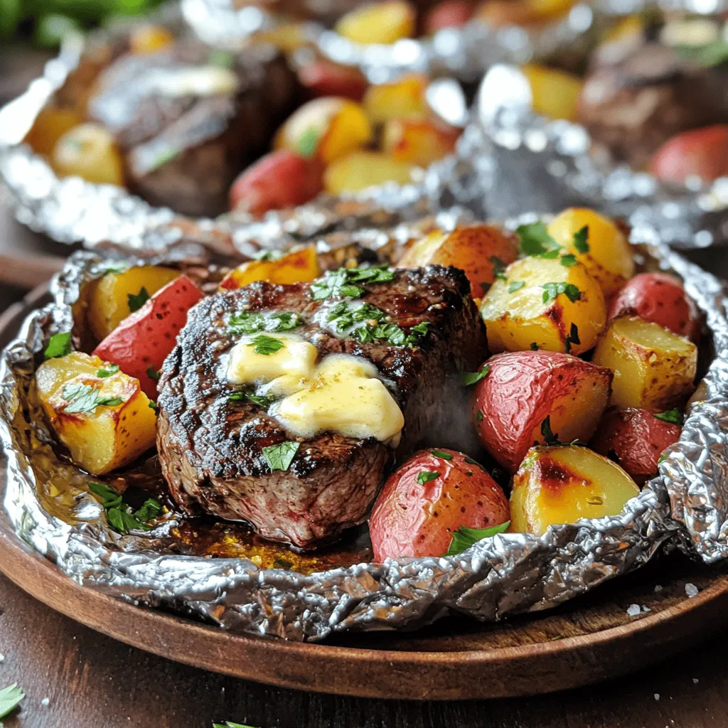 - Ribeye- oder Sirloin-Steaks - Rote Kartoffeln - Knoblauch und Gewürze Die Hauptzutaten sind entscheidend für den Geschmack. Ribeye- oder Sirloin-Steaks bringen viel Saftigkeit. Diese Steaks sind zart und lecker. Rote Kartoffeln geben eine cremige Textur. Sie behalten auch gut ihre Form beim Garen. Knoblauch fügt ein starkes Aroma hinzu. Gewürze wie Rosmarin und Thymian runden das Gericht ab. Sie sorgen für Tiefe und Komplexität. - Ungesalzene Butter - Olivenöl - Frische Petersilie zur Garnierung Ungesalzene Butter sorgt für einen reichen, buttrigen Geschmack. Sie schmilzt und mischt sich perfekt mit den Zutaten. Olivenöl hilft, die Steaks und Kartoffeln gleichmäßig zu garen. Es hält alles saftig und lecker. Frische Petersilie ist mehr als nur Deko. Sie bringt frische Aromen und Farbe ins Gericht. So wird Ihr Essen nicht nur lecker, sondern auch schön angerichtet. Für das vollständige Rezept besuchen Sie den Abschnitt mit dem Titel 