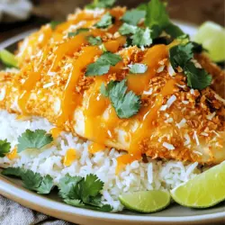 Für das Kokosnuss-Hähnchen benötigen Sie einige wichtige Zutaten: - 4 Hähnchenbrustfilets, ohne Haut und Knochen - 1 Tasse ungesüßte Kokosflakes - 1/2 Tasse Weizenmehl - 2 große Eier - 1/2 Teelöffel Salz - 1/4 Teelöffel schwarzer Pfeffer - 1/2 Teelöffel Knoblauchpulver - 1/2 Teelöffel Paprika - 1 Esslöffel Kokosöl (oder Pflanzenöl zum Braten) Diese Zutaten sorgen für einen leckeren und knusprigen Geschmack. Das Hähnchen wird zart und saftig, während die Kokosflakes eine wunderbare Textur geben. Die Aprikosensauce ist einfach und schnell gemacht. Sie benötigen: - 1 Tasse Aprikosenmarmelade - 1 Esslöffel Sojasauce - 1 Teelöffel frischer Ingwer, gerieben - 1 Esslöffel Limettensaft - Abrieb von 1 Limette - Eine Prise rote Pfefferflocken (optional) Diese Sauce bringt eine süß-saure Note in Ihr Gericht. Der Ingwer und die Limette geben der Sauce Frische. Achten Sie auf die Qualität der Zutaten. - Verwenden Sie frische Hähnchenbrustfilets, um den besten Geschmack zu erzielen. - Die Kokosflakes sollten ungesüßt sein, damit sie nicht zu süß schmecken. - Limettensaft und -abrieb bringen eine tolle Frische. Für die Aprikosensauce können Sie auch andere Fruchtmarmeladen ausprobieren, wenn Sie möchten. Dieses Rezept ist sehr flexibel. Für das vollständige Rezept schauen Sie sich die [Full Recipe] an. Zuerst heizen Sie den Ofen auf 190°C vor. Nehmen Sie die Hähnchenbrustfilets. Tupfen Sie sie mit einem Küchentuch trocken. Würzen Sie beide Seiten mit Salz, Pfeffer, Knoblauchpulver und Paprika. So bekommt das Hähnchen viel Geschmack. Stellen Sie drei Schüsseln bereit. In die erste geben Sie das Weizenmehl. In die zweite schlagen Sie die Eier. Rühren Sie die Eier gut durch. In die dritte Schüssel kommen die Kokosflakes mit einer Prise Salz. Diese Station hilft beim Panieren. Nehmen Sie ein Hähnchenbrustfilet. Wenden Sie es zuerst im Mehl. Schütteln Sie überschüssiges Mehl ab. Tauchen Sie es dann in die geschlagenen Eier. Achten Sie darauf, dass es komplett bedeckt ist. Drücken Sie das Hähnchen in die Kokosflakes, bis es gut ummantelt ist. So wird es schön knusprig. Erhitzen Sie das Kokosöl in einer großen Pfanne. Nutzen Sie mittlere Hitze. Wenn das Öl heiß ist, legen Sie die Hähnchenbrustfilets hinein. Braten Sie sie 3-4 Minuten auf jeder Seite. Sie sollten goldbraun und knusprig werden. Legen Sie die gebratenen Hähnchenbrustfilets auf ein Backblech. Schieben Sie es in den vorgeheizten Ofen. Backen Sie das Hähnchen 15-20 Minuten oder bis die Innentemperatur 74°C erreicht. So bleibt es saftig. Während das Hähnchen backt, bereiten Sie die Sauce vor. Nehmen Sie einen kleinen Topf. Geben Sie die Aprikosenmarmelade, Sojasauce, geriebenen Ingwer, Limettensaft und Limettenabrieb hinein. Fügen Sie rote Pfefferflocken hinzu, wenn Sie Schärfe mögen. Erhitzen Sie alles bei niedriger bis mittlerer Temperatur. Rühren Sie gelegentlich um. Lassen Sie die Sauce 5-7 Minuten köcheln, bis sie leicht eindickt. Sobald das Hähnchen fertig ist, nehmen Sie es aus dem Ofen. Richten Sie die Hähnchenbrustfilets auf Tellern an. Beträufeln Sie sie großzügig mit der Aprikosensauce. Für einen schönen Look servieren Sie das Gericht auf einem Bett aus Jasminreis. Streuen Sie frischen Koriander oder Frühlingszwiebeln darüber. Limettenschnitze geben extra Geschmack. Für das vollständige Rezept schauen Sie bitte hier: [Full Recipe]. Um das Hähnchen perfekt zu bräunen, ist die Temperatur wichtig. Heizen Sie Ihr Öl gut vor, bevor Sie das Hähnchen hineingeben. Das Öl sollte heiß genug sein, um das Hähnchen sofort zu braten. Wenden Sie das Hähnchen nur einmal und lassen Sie es in Ruhe braten. So bleibt der Saft im Fleisch. Die Aprikosensauce ist sehr anpassbar. Sie können andere Früchte verwenden, wie Mango oder Pfirsich. Für eine schärfere Note fügen Sie frische Chili oder Cayennepfeffer hinzu. Das bringt etwas Feuer in das Gericht. Experimentieren Sie mit verschiedenen Kräutern, wie Minze oder Koriander, um den Geschmack zu verändern. Frische Zutaten sind oft besser, aber gefrorene Zutaten sind auch gut. Wenn Sie gefrorene Aprikosen verwenden, lassen Sie sie vorher auftauen. Das sorgt für einen fruchtigen Geschmack. Achten Sie darauf, frische Kokosnuss zu verwenden, wenn möglich. Sie gibt dem Gericht mehr Aroma. Für das vollständige Rezept können Sie die [Full Recipe] ansehen. {{image_4}} Für eine vegetarische Variante können Sie Tofu oder Auberginen verwenden. Schneiden Sie die Zutaten in Stücke. Marinieren Sie sie mit den gleichen Gewürzen wie das Hähnchen. Panieren Sie sie dann mit Kokosflakes. Braten und backen Sie die Stücke wie im Rezept. Das gibt Ihnen einen tollen Geschmack und eine schöne Textur. Um das Rezept glutenfrei zu machen, ersetzen Sie das Weizenmehl durch Mandelmehl oder Reismehl. Diese Mehle bieten einen ähnlichen Geschmack ohne Gluten. Stellen Sie sicher, dass die Kokosflakes ebenfalls glutenfrei sind. So können Sie das Gericht ohne Sorgen genießen. Für eine ausgewogene Mahlzeit empfehle ich gedämpftes Gemüse oder einen frischen Salat. Brokkoli oder grüne Bohnen passen gut dazu. Auch Jasminreis oder Quinoa sind tolle Beilagen. Sie ergänzen die Aromen des Hähnchens und der Sauce. Ein wenig frischer Koriander oder Limette bringt das Gericht zum Strahlen. Um übrig gebliebenes Hähnchen richtig zu lagern, lassen Sie es zuerst abkühlen. Wickeln Sie das Hähnchen dann in Frischhaltefolie oder legen Sie es in einen luftdichten Behälter. So bleibt es frisch. Lagern Sie es im Kühlschrank. Das Hähnchen hält dort bis zu drei Tage. Achten Sie darauf, dass die Temperatur unter 4°C bleibt. Die Aprikosensauce lässt sich gut einfrieren. Lassen Sie die Sauce ganz abkühlen, bevor Sie sie in einen gefrierfesten Behälter geben. Achten Sie darauf, etwas Platz zum Ausdehnen zu lassen. So bleibt die Sauce frisch. Sie kann bis zu drei Monate im Gefrierfach bleiben. Beschriften Sie den Behälter mit Datum und Inhalt. Zum Aufwärmen des Hähnchens empfehle ich, den Ofen auf 175°C vorzuheizen. Legen Sie das Hähnchen auf ein Backblech und decken Sie es mit Alufolie ab. So bleibt es saftig. Erwärmen Sie es etwa 15 bis 20 Minuten, bis es heiß ist. Für die Sauce können Sie einen kleinen Topf verwenden. Erwärmen Sie die Sauce bei niedriger Hitze und rühren Sie regelmäßig um. So bleibt die Konsistenz gut. Das Hähnchen sollte 15 bis 20 Minuten backen. Verwenden Sie ein Fleischthermometer. Die Innentemperatur sollte 74°C erreichen. Dies garantiert, dass das Hähnchen durchgegart ist. Ja, Sie können die Kokosnussflocken weglassen. Damit ändert sich der Geschmack. Das Hähnchen bleibt aber dennoch lecker. Sie können auch andere Panaden verwenden, wie Semmelbrösel oder Maismehl. Statt Aprikosenmarmelade können Sie Pfirsich- oder Mango-Marmelade verwenden. Diese Früchte passen gut zu Hähnchen. Sie können auch Honig oder eine andere süße Sauce verwenden, um einen ähnlichen Geschmack zu erreichen. Die Hähnchenbrustfilets sollten etwa 150 bis 200 Gramm wiegen. Diese Größe sorgt für gleichmäßiges Garen. Achten Sie darauf, dass die Stücke nicht zu dick sind, damit sie gut durchgaren. Kokosöl ist ideal, da es gut zu den Aromen passt. Alternativ können Sie auch Pflanzenöl verwenden. Sonnenblumen- oder Rapsöl sind gute Optionen. Diese Öle haben einen hohen Rauchpunkt und eignen sich gut zum Braten. Kokosnuss-Hähnchen ist einfach und lecker. Wir haben die Hauptzutaten wie Hähnchen und die Aprikosensauce besprochen. Die Schritt-für-Schritt-Anleitung zeigt dir, wie du es zubereitest und anrichtest. Tipps zur perfekten Bräunung und Varianten für verschiedene Diäten helfen dir, das Gericht anzupassen. Außerdem gibt es Ratschläge zur Lagerung und zum Aufwärmen. Experimentiere mit den Zutaten und genieße das Kochen. So wird jede Mahlzeit zum Hit!