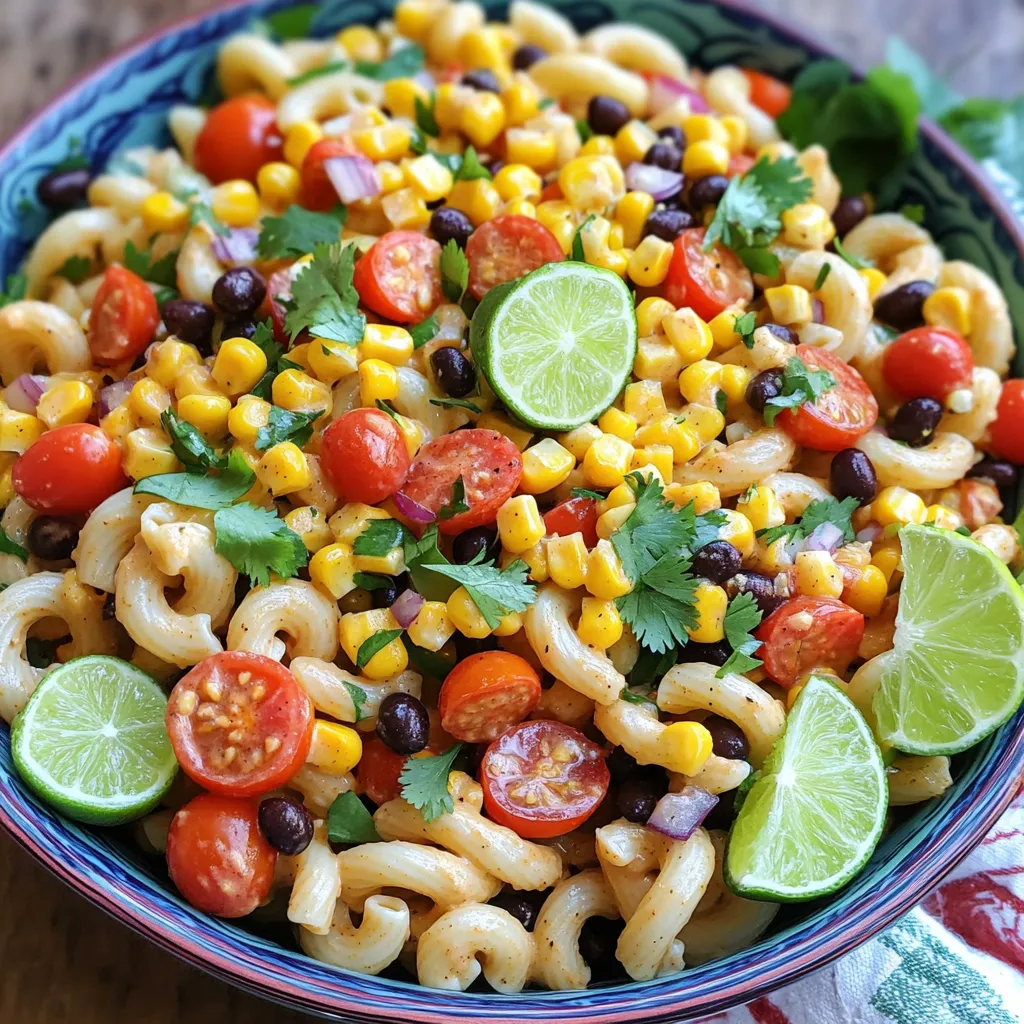 - 340 g Ellbogenpasta - 1 Tasse Kirschtomaten, halbiert - 1 Tasse süßer Mais, frisch oder aus der Dose Diese Zutaten bilden die Basis für deinen Cowboy Pasta Salad. Die Ellbogenpasta gibt einen schönen Biss. Kirschtomaten bringen Frische und Farbe. Der süße Mais sorgt für einen tollen Geschmack. - 1 rote Paprika, gewürfelt - 1 Tasse schwarze Bohnen, abgewaschen und abgetropft - 1/2 rote Zwiebel, fein gehackt Die rote Paprika fügt eine knackige Textur hinzu. Schwarze Bohnen machen den Salat nahrhaft. Die rote Zwiebel gibt einen würzigen Kick. - 60 ml Olivenöl - 30 ml Apfelessig - 1 Esslöffel Honig Das Dressing ist einfach und lecker. Olivenöl sorgt für gesunde Fette. Apfelessig gibt einen schönen sauren Geschmack. Honig bringt eine süße Note, die alles ausgleicht. Für die vollständige Anleitung und Zubereitung, schau dir das [Full Recipe] an. Zuerst bringe einen großen Topf mit gesalzenem Wasser zum Kochen. Achte darauf, genug Wasser zu verwenden. Das hilft der Pasta, gleichmäßig zu garen. Gib die Ellbogenpasta ins Wasser. Koche sie gemäß den Anweisungen auf der Verpackung, bis sie al dente ist. Das sind meist etwa 8 bis 10 Minuten. Gieße die Pasta dann ab. Lass sie in einem Sieb stehen, damit sie abkühlen kann. Während die Pasta abkühlt, kannst du das Gemüse und den Käse vorbereiten. Nimm eine große Schüssel und gib die halbierten Kirschtomaten, den süßen Mais, die gewürfelte rote Paprika, die schwarzen Bohnen, die fein gehackte rote Zwiebel und den geriebenen Cheddar-Käse hinein. Mische alles gut durch. So vereinen sich die Farben und Aromen. Jetzt ist es Zeit für das Dressing. Nimm eine kleine Schüssel. Verquirle das Olivenöl, den Apfelessig, den Honig, das geräucherte Paprikapulver sowie Salz und Pfeffer. Mische alles gut, bis es eine gleichmäßige Konsistenz hat. Dies gibt dem Salat einen tollen Geschmack. Füge die abgekühlte Pasta zur großen Schüssel mit dem Gemüse hinzu. Gieße das Dressing über den Pasta-Salat. Jetzt kommt der wichtigste Teil: Mische alles vorsichtig, bis das Dressing und die Zutaten gut verteilt sind. Probiere den Salat. Wenn du willst, passe die Würze an. Vielleicht brauchst du mehr Salz, Pfeffer oder Honig. Bevor du den Salat servierst, decke ihn ab. Stelle ihn für mindestens 30 Minuten in den Kühlschrank. So können sich die Aromen entfalten. Nach der Kühlzeit ist der Cowboy Pasta Salad bereit. Serviere ihn schön angerichtet, vielleicht mit extra Koriander oder Limettenscheiben oben drauf. Für das vollständige Rezept schau dir den Full Recipe an. - Koche die Ellbogenpasta bis sie al dente ist. Das bedeutet, sie ist weich, aber hat noch Biss. - Lasse die Pasta nach dem Kochen abkühlen. So bleibt sie fest und klebt nicht zusammen. - Du kannst die Würze nach deinem Geschmack anpassen. Füge mehr Salz oder Pfeffer hinzu, wenn du das möchtest. - Verwende frische Zutaten. Obst und Gemüse haben mehr Geschmack und Nährstoffe. - Serviere den Cowboy Pasta Salad in einer großen, bunten Schüssel. Das sieht toll aus. - Garniere den Salat mit frischem Koriander oder Limettenscheiben. Das gibt einen frischen Look. Indem du diese Tipps befolgst, machst du jeden Bissen zu einem Genuss! {{image_4}} Wenn du eine vegetarische Version des Cowboy Pasta Salads machen möchtest, gibt es viele einfache Alternativen. Du kannst den Käse durch einen pflanzlichen Käse ersetzen. Es gibt viele leckere Sorten auf dem Markt. Für das Dressing kannst du eine cremige Avocado-Dressing-Option ausprobieren. Dies gibt dem Salat eine schöne, reichhaltige Textur. Füge verschiedene Gemüsesorten hinzu, um den Salat zu bereichern. Avocado ist eine tolle Wahl. Sie bringt Fett und Geschmack. Jalapeños können dem Salat eine scharfe Note verleihen. Du könntest auch Paprika in anderen Farben oder sogar Gurken verwenden. Diese zusätzlichen Zutaten machen das Gericht bunter und gesünder. Das Dressing ist der Schlüssel zum Geschmack. Ranch-Dressing ist cremig und mild. Es passt gut zu den Aromen des Salats. BBQ-Sauce hingegen ist süß und rauchig. Sie gibt dem Salat einen ganz anderen Kick. Probiere beide Dressings aus, um zu sehen, welches dir besser gefällt. Jedes Dressing bringt eine neue Dimension in deinen Cowboy Pasta Salad. Du kannst Cowboy Pasta Salad einfach im Kühlschrank aufbewahren. Stelle sicher, dass du ihn in einem luftdichten Behälter lagerst. So bleibt er frisch und lecker. Wenn du ihn gut abdeckst, hält er sich bis zu drei Tage. Der Salat schmeckt sogar noch besser, wenn du ihm etwas Zeit gibst, um die Aromen zu entfalten. Cowboy Pasta Salad bleibt frisch, wenn du ihn richtig lagerst. Nach der Zubereitung kannst du ihn bis zu drei Tage im Kühlschrank genießen. Achte darauf, den Salat vor dem Verzehr zu prüfen. Wenn er komisch riecht oder die Farbe sich ändert, wirf ihn weg. Bei unsachgemäßer Lagerung kann er schneller schlecht werden. Wenn du Reste hast, kannst du den Cowboy Pasta Salad auch einfrieren. Teile ihn in Portionen auf und lege sie in Gefrierbehälter. So hast du immer eine schnelle Mahlzeit zur Hand. Der Salat hält sich bis zu drei Monate im Gefrierfach. Wenn du ihn essen möchtest, lass ihn im Kühlschrank auftauen. Vermeide es, ihn mehrmals einzufrieren, da dies die Qualität beeinträchtigen kann. Cowboy Pasta Salad bleibt im Kühlschrank etwa 3 bis 5 Tage frisch. Achte darauf, den Salat in einem luftdichten Behälter zu lagern. Wenn du ihn einfrierst, kann er bis zu 3 Monate haltbar sein. Beim Auftauen ist es am besten, ihn über Nacht im Kühlschrank zu lassen. Dann bleibt die Textur gut. Ja, du kannst das Rezept leicht anpassen. Füge mehr Gemüse wie Avocado oder Paprika hinzu. Wenn du auf Käse verzichten möchtest, benutze eine vegane Alternative. Für einen schärferen Geschmack kannst du Jalapeños hinzufügen. Sei kreativ, um den Salat nach deinem Geschmack zu gestalten. Cowboy Pasta Salad passt gut zu gegrilltem Fleisch oder Fisch. Du kannst auch Bratwürste oder Hühnchen dazu servieren. Als Beilage eignen sich frisches Brot oder ein grüner Salat. Diese Kombinationen machen dein Essen besonders lecker und sättigend. Ja, dieses Rezept ist ideal für Meal Prep. Du kannst den Salat in Portionen aufteilen und in Behältern aufbewahren. So hast du gesunde Mahlzeiten für die Woche vorbereitet. Achte darauf, das Dressing getrennt zu lagern, bis du bereit bist, den Salat zu essen. Dadurch bleibt er frisch und lecker. Nachdem wir die Zutaten, die Schritt-für-Schritt-Anleitung und die Tipps und Tricks für einen perfekten Cowboy Pasta Salad besprochen haben, solltest du jetzt bereit sein, dieses Rezept auszuprobieren. Denke daran, dass die Qualität der Zutaten entscheidend ist. Experimentiere mit Variationen und finde die Kombination, die dir am besten schmeckt. Halte die Reste frisch im Kühlschrank oder friere sie ein. Egal, ob als Beilage oder Hauptgericht, dieser Salat wird dich begeistern! Viel Spaß beim Kochen!