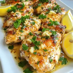 - Hähnchenbrustfilets - Ungesalzene Butter - Frischer Knoblauch Für das Knoblauchbutter Hühnchen brauchst du frische Hähnchenbrustfilets. Diese sind zart und leicht zuzubereiten. Ungesalzene Butter ist wichtig, um den vollen Geschmack des Knoblauchs zu nutzen. Frischer Knoblauch bringt einen tollen Duft und Geschmack in das Gericht. - Oregano und Thymian - Chiliflocken (optional) - Salz und Pfeffer Die Gewürze machen das Hühnchen besonders lecker. Oregano und Thymian sind klassische Kräuter, die gut zu Hühnchen passen. Chiliflocken geben etwas Schärfe, wenn du es magst. Salz und Pfeffer sorgen dafür, dass die Aromen gut zur Geltung kommen. - Frische Petersilie - Zitronensaft - Hühnerbrühe oder Wasser Frische Petersilie bringt Farbe und Frische auf den Teller. Zitronensaft macht das Hühnchen noch saftiger und gibt einen tollen Geschmack. Hühnerbrühe oder Wasser helfen, die Sauce zu verbessern und mehr Geschmack zu bringen. Wenn du alle Zutaten hast, kannst du mit dem Kochen beginnen. Für das komplette Rezept schau dir den [Full Recipe] an und bereite dich auf ein köstliches Gericht vor! Zuerst nehme ich die Hähnchenbrustfilets. Ich tupfe sie mit Papiertüchern trocken. Das sorgt dafür, dass die Haut knusprig wird. Dann würze ich beide Seiten großzügig mit Salz und Pfeffer. Diese Schritte sind wichtig für den Geschmack. Wenn das Hühnchen gut gewürzt ist, kann ich mit dem Kochen beginnen. Jetzt schmelze ich die Butter. Ich benutze eine große Pfanne und stelle die Hitze auf mittel. Die Butter soll ganz schmelzen, aber nicht braun werden. Sobald die Butter geschmolzen ist, gebe ich den fein gehackten Knoblauch hinzu. Ich brate ihn etwa ein bis zwei Minuten an. Der Knoblauch sollte duften und leicht goldbraun sein. So bekommt das Gericht seine besondere Note. Nachdem der Knoblauch bereit ist, lege ich die gewürzten Hähnchenbrustfilets in die Pfanne. Ich erhöhe die Hitze auf mittelhoch. Das Hühnchen brate ich etwa sechs bis sieben Minuten auf einer Seite. Es sollte goldbraun sein. Dann wende ich das Hühnchen und reduziere die Hitze auf mittel. Jetzt füge ich Oregano und Thymian hinzu. Optional kann ich auch Chiliflocken für etwas Schärfe hinzufügen. Nach weiteren sechs bis sieben Minuten brate ich das Hühnchen weiter. Ich löffele die Knoblauchbutter über das Hühnchen, um noch mehr Geschmack zu bekommen. Jetzt kommt der frische Zitronensaft ins Spiel. Ich presse ihn über das Hühnchen und füge die Hühnerbrühe in die Pfanne. So kann ich die angebrannten Stücke vom Boden kratzen. Diese Stücke geben extra Geschmack. Ich überprüfe die Innentemperatur. Das Hühnchen sollte 75 °C erreichen. Wenn es noch nicht ganz durch ist, lasse ich es ein paar Minuten länger in der Pfanne. Das Hühnchen ist jetzt fertig. Ich nehme die Pfanne vom Herd und lege das Hühnchen auf einen Servierteller. Die Knoblauchbuttersauce gieße ich darüber. Ich garnieren das Gericht mit frischer Petersilie. So sieht das Knoblauchbutter-Hühnchen einfach toll aus. Die Schritte sind einfach und schnell. Für das vollständige Rezept siehe [Full Recipe]. - Prüfen Sie die Innentemperatur. Hühnchen sollte 75 °C erreichen. - Für saftiges Hühnchen, braten Sie es nicht zu lange. Lassen Sie es ruhen, bevor Sie es schneiden. - Experimentieren Sie mit zusätzlichen Gewürzen. Paprika oder Rosmarin können tolle Ergänzungen sein. - Marinieren Sie das Hühnchen vor dem Kochen. Ein paar Stunden im Kühlschrank machen einen großen Unterschied. - Servieren Sie das Hühnchen auf einem großen Teller. Garnieren Sie es mit Zitronenscheiben und frischer Petersilie. - Kombinieren Sie das Gericht mit gedämpftem Gemüse oder einem frischen Salat. So haben Sie eine ausgewogene Mahlzeit. Probieren Sie die Tipps aus und genießen Sie Ihr Knoblauchbutter-Hühnchen-Genuss! Für das gesamte Rezept schauen Sie sich die [Full Recipe] an. {{image_4}} Du kannst dieses Rezept für Knoblauchbutter-Hühnchen leicht anpassen. Probiere verschiedene Proteine aus! Hähnchen ist klassisch, aber Garnelen bringen einen tollen Meeresgeschmack. Sie garen schneller und haben eine zarte Textur. Tofu ist eine großartige Wahl für eine pflanzliche Option. Achte darauf, den Tofu gut zu pressen und in gleichmäßige Stücke zu schneiden. So nimmt er die Aromen besser auf. Die Gewürze sind der Schlüssel zu einem tollen Geschmack. Du kannst die klassischen Aromen wie Oregano und Thymian ändern. Probiere asiatische Gewürzmischungen wie Sojasauce und Ingwer für einen neuen Twist. Italienische Kräuter wie Basilikum oder Rosmarin passen ebenfalls gut. Diese Variationen geben deinem Gericht einen ganz neuen Charakter. Die Beilagen können das Gericht perfekt ergänzen. Reis ist eine schnelle und einfache Option. Er nimmt die köstliche Knoblauchbuttersauce gut auf. Pasta ist eine weitere tolle Wahl. Sie bieten eine herzhafte Basis, die gut mit dem Hühnchen harmoniert. Für eine gesunde Option kannst du gedünstetes Gemüse verwenden. Brokkoli oder grüne Bohnen passen gut dazu. Diese Beilagen machen deine Mahlzeit komplett und lecker. Für das volle Rezept, schau dir den Abschnitt über die Zutaten an. Um das Knoblauchbutter-Hühnchen frisch zu halten, lagere es im Kühlschrank. Achte darauf, das Hühnchen in einem luftdichten Behälter zu verpacken. So bleibt es länger frisch. Die maximale Haltbarkeit im Kühlschrank beträgt etwa drei Tage. Wenn du das Hühnchen länger aufbewahren möchtest, ist das Einfrieren eine gute Option. Schritt-für-Schritt-Anleitung zum Einfrieren: 1. Lass das Hühnchen zuerst vollständig abkühlen. 2. Schneide es in Portionen, wenn nötig. 3. Lege die Portionen in einen Gefrierbeutel oder einen luftdichten Behälter. 4. Beschrifte den Beutel mit dem Datum und dem Inhalt. 5. Lege das Hühnchen in den Gefrierschrank. Tipps zum Auftauen und Wiedererwärmen: - Tau das Hühnchen im Kühlschrank über Nacht auf. Das verhindert Bakterienwachstum. - Alternativ kannst du die Mikrowelle nutzen. Stelle sie auf die Auftaufunktion. - Erhitze das Hühnchen gründlich, bis es eine Temperatur von 75 °C erreicht. Wenn du Reste vom Knoblauchbutter-Hühnchen hast, sei kreativ. Du kannst sie in einem Salat verwenden oder in einem Wrap einrollen. Hier sind einige Ideen zur Wiederverwertung: - Hühnchen-Salat: Mische das Hühnchen mit frischem Gemüse und Dressing. - Pasta-Gericht: Füge das Hühnchen zu gekochter Pasta und einer Sahnesoße hinzu. - Hühnchen-Tacos: Serviere das Hühnchen in Tortillas mit Avocado und Salsa. Diese Tipps helfen dir, das Beste aus deinem Knoblauchbutter-Hühnchen herauszuholen, selbst wenn du Reste hast. Die Garzeit hängt von der Größe der Hähnchenbrustfilets ab. Für normale Stücke sind 6-7 Minuten pro Seite ideal. Dickere Filets brauchen etwa 8-10 Minuten. Die Innentemperatur sollte 75 °C erreichen. Verwenden Sie ein Fleischthermometer für die beste Genauigkeit. So stellen Sie sicher, dass das Hühnchen saftig und zart bleibt. Ja, Sie können Knoblauchpulver verwenden. Knoblauchpulver ist praktisch, hat aber weniger Geschmack. Frischer Knoblauch gibt Ihr Gericht mehr Aroma. Wenn Sie Knoblauchpulver nutzen, nehmen Sie etwa einen Teelöffel pro Zehe. Denken Sie daran, dass der Geschmack nicht ganz gleich ist, aber es funktioniert in der Not. Beliebte Beilagen sind gedämpftes Gemüse, Reis oder ein frischer Salat. Sie passen gut zu dem reichen Geschmack des Hühnchens. Auch Kartoffeln sind eine großartige Wahl. Probieren Sie Süßkartoffeln für eine süße Note. Diese Beilagen ergänzen das Gericht perfekt und machen die Mahlzeit vollwertig. Hähnchenbrust ist am besten für dieses Rezept. Sie ist mager und kocht gleichmäßig. Andere Teile wie Keulen oder Schenkel sind auch lecker, brauchen aber längere Garzeiten. Wählen Sie das Stück, das Ihnen am besten schmeckt. Hähnchenbrust bleibt zart und nimmt die Knoblauchbuttersauce gut auf. Zusammenfassend haben wir heute die besten Zutaten und Techniken für ein perfektes Hühnchen entdeckt. Wir haben unser Hühnchen mit frischem Knoblauch und verschiedenen Gewürzen gewürzt. Tipps zur Präsentation und zum Servieren helfen dir, ein tolles Gericht zu kreieren. Experimentiere mit Beilagen und unterschiedlichen Proteinen, um Abwechslung zu schaffen. Denk daran, die Reste kreativ zu nutzen. Mit diesen Ideen wirst du in der Küche noch erfolgreicher!