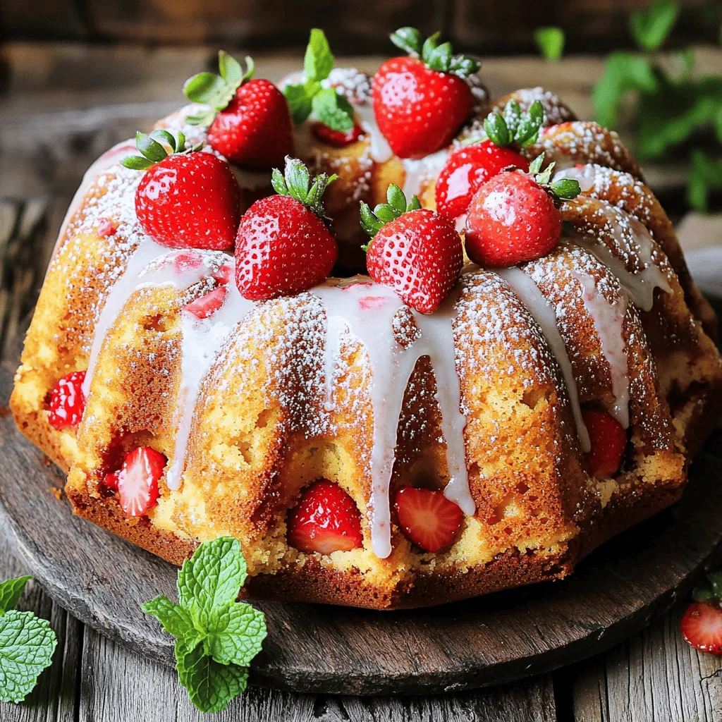 - 2 Tassen Allzweckmehl - 1 ½ Tassen Zucker - ½ Tasse ungesalzene Butter, weich - 1 Tasse Buttermilch Für den perfekten Erdbeer-Bundt-Kuchen sind die Hauptzutaten wichtig. Das Allzweckmehl gibt dem Kuchen die Struktur. Zucker sorgt für die Süße und die Butter bringt den Geschmack. Buttermilch macht den Kuchen saftig und fluffig. Ich benutze immer frische Zutaten, um das beste Ergebnis zu erzielen. - 3 große Eier - 1 Esslöffel Vanilleextrakt - 1 Teelöffel Backpulver - 1 Teelöffel Natron - ½ Teelöffel Salz Eier sind wichtig für die Bindung des Teigs. Vanilleextrakt fügt ein tolles Aroma hinzu. Backpulver und Natron helfen dem Kuchen, schön zu wachsen. Salz verstärkt den Geschmack. Diese Zutaten machen den Kuchen zu etwas Besonderem. - 1 ½ Tassen frische Erdbeeren, vom Grün befreit und gehackt - ½ Tasse Puderzucker (für den Guss) - 2 Esslöffel Milch (für den Guss) Erdbeeren bringen frische, süße Aromen in den Kuchen. Sie sind der Star dieses Rezepts! Der Puderzucker und die Milch ergeben einen leckeren Guss. Dieser Guss macht den Kuchen optisch ansprechend und noch köstlicher. Ich benutze immer frische Erdbeeren, damit der Geschmack intensiv bleibt. Für das vollständige Rezept schaue dir die [Full Recipe] an. Zuerst heizen Sie Ihren Backofen auf 175°C vor. Dies sorgt für eine gleichmäßige Hitze. Fetten Sie eine 10-Tassen-Bundtform großzügig ein. Bestäuben Sie sie dann mit Mehl. So bleibt der Kuchen nicht kleben. In einer großen Schüssel schlagen Sie die weiche Butter mit dem Zucker. Mischen Sie dies 3-4 Minuten lang. Die Mischung sollte hell und fluffig sein. Fügen Sie die Eier nacheinander hinzu und schlagen Sie gut ein. Geben Sie dann den Vanilleextrakt hinzu. In einer separaten Schüssel vermengen Sie das Mehl, Backpulver, Natron und Salz. Fügen Sie die trockenen Zutaten nach und nach zur Butter-Zucker-Mischung hinzu. Mischen Sie abwechselnd mit der Buttermilch. Beginnen und enden Sie mit der Mehlmischung. Rühren Sie nur so lange, bis alles vermengt ist. Zu langes Rühren führt zu einem dichten Kuchen. Heben Sie nun die gehackten Erdbeeren vorsichtig unter. Gießen Sie den Teig in die vorbereitete Bundtform. Glätten Sie die Oberfläche mit einem Spatel. Backen Sie den Kuchen 50-60 Minuten. Prüfen Sie mit einem Zahnstocher, ob er gar ist. Lassen Sie den Kuchen nach dem Backen etwa 15 Minuten in der Form abkühlen. Stürzen Sie ihn dann auf ein Kuchengitter und lassen Sie ihn vollständig abkühlen. Für den Guss vermischen Sie den Puderzucker mit der Milch. Rühren Sie, bis eine glatte Konsistenz entsteht. Passen Sie die Milchmenge an, um die gewünschte Dicke zu erreichen. Sobald der Kuchen abgekühlt ist, träufeln Sie den Guss über die Oberseite. Lassen Sie den Guss die Seiten hinunterlaufen. Für das vollständige Rezept, schauen Sie sich den Abschnitt "Full Recipe" an. Um den besten Erdbeer-Bundt-Kuchen zu backen, wähle frische Erdbeeren. Schau nach reifen Beeren, die fest und rot sind. Vermeide matschige oder grüne Erdbeeren. Diese können den Geschmack und die Textur des Kuchens beeinträchtigen. Du kannst auch Erdbeeren aus der Region verwenden, um den besten Geschmack zu erzielen. Ein häufiges Problem ist, den Teig zu lange zu rühren. Rühre nur so lange, bis alles gut vermischt ist. Zu langes Rühren kann den Kuchen zäh machen. Achte auch darauf, den Kuchen richtig zu backen. Die Backzeit von 50-60 Minuten ist wichtig. Ein Zahnstocher sollte sauber herauskommen, wenn er in die Mitte gesteckt wird. Der Guss ist eine tolle Möglichkeit, den Kuchen zu verfeinern. Du kannst den Puderzucker mit verschiedenen Aromen mischen. Füge etwas Zitronensaft oder Vanille hinzu, um einen anderen Geschmack zu erhalten. Auch Schokoladenguss passt gut zu Erdbeeren. Probiere verschiedene Dekorationen, wie gehackte Nüsse oder Kokosraspel, um deinen Kuchen einzigartig zu machen. {{image_4}} Um den Erdbeer-Bundt-Kuchen gesünder zu machen, kann man Vollkornmehl verwenden. Vollkornmehl hat mehr Ballaststoffe und Nährstoffe. Dadurch wird der Kuchen nahrhafter. Zuckeralternativen sind auch eine gute Wahl. Du kannst Honig oder Ahornsirup nutzen. Diese Optionen geben dem Kuchen einen einzigartigen Geschmack und sind oft gesünder. Zitronenschale bringt eine frische Note in den Kuchen. Einfach etwas abgeriebene Schale zur Mischung geben. Du kannst auch andere Früchte ausprobieren. Himbeeren oder Heidelbeeren passen gut. Diese Früchte verleihen dem Kuchen neue Farben und Aromen. Fühle dich frei, kreativ zu sein! Serviere den Erdbeer-Bundt-Kuchen mit einer Kugel Eis. Vanilleeis passt besonders gut. Alternativ kannst du Schlagsahne verwenden. Ein Klecks Sahne auf dem Kuchen macht ihn noch köstlicher. Du kannst auch frische Erdbeeren als Dekoration nutzen. So sieht der Kuchen noch schöner aus. Für das vollständige Rezept, schau dir das Rezept unter [Full Recipe] an. Um den Erdbeer-Bundt-Kuchen frisch zu halten, lege ihn in einen luftdichten Behälter. Du kannst ihn auch mit Plastikfolie abdecken. Wenn du ihn richtig lagerst, bleibt er bis zu vier Tage saftig. Stelle sicher, dass der Kuchen bei Raumtemperatur bleibt. Vermeide direkte Sonneneinstrahlung, da dies den Kuchen austrocknen kann. Wenn du den Kuchen länger aufbewahren möchtest, friere ihn ein. Hier ist eine Schritt-für-Schritt-Anleitung: 1. Kühlen: Lass den Kuchen vollständig abkühlen. 2. Schneiden: Teile den Kuchen in Stücke, wenn du ihn einfacher auftauen möchtest. 3. Verpacken: Wickele jedes Stück in Plastikfolie und lege es in einen Gefrierbeutel. 4. Beschriften: Schreibe das Datum auf den Beutel. 5. Einfrieren: Lege die Beutel in den Gefrierschrank. Um den Kuchen wieder zu genießen, nimm ein Stück heraus und lasse es über Nacht im Kühlschrank auftauen. Du kannst den Kuchen auch bei Raumtemperatur auftauen. Der Erdbeer-Bundt-Kuchen hält sich im Kühlschrank bis zu vier Tage. Im Gefrierschrank bleibt er bis zu drei Monate frisch. Achte darauf, den Kuchen gut verpackt einzufrieren. So vermeidest du Gefrierbrand. Wenn du frische Erdbeeren verwendest, achte darauf, sie vor dem Einfrieren gut zu waschen und zu schneiden. So bleibt der Kuchen lecker und saftig. Die Zubereitung des Erdbeer-Bundt-Kuchens dauert insgesamt etwa 1 Stunde und 30 Minuten. - Vorbereitungszeit: 20 Minuten - Backzeit: 50-60 Minuten - Abkühlzeit: 15 Minuten in der Form, dann vollständig abkühlen lassen Diese Zeiten sind wichtig, um einen perfekten Kuchen zu erhalten. Ja, du kannst gefrorene Erdbeeren verwenden. Achte darauf, sie gut abzutropfen. - Tipps: - Die Erdbeeren vorher auf Zimmertemperatur bringen. - Entferne überschüssige Feuchtigkeit, um den Teig nicht zu verwässern. Das gibt deinem Kuchen trotzdem einen fruchtigen Geschmack. Um den Kuchen glutenfrei zu machen, kannst du alternatives Mehl wählen. - Alternativen für glutenfreies Backen: - Verwende glutenfreies Allzweckmehl. - Achte darauf, dass das Mehl eine Bindemittel enthält. Dies hilft, die richtige Konsistenz zu erreichen. Ja, der Kuchen schmeckt auch ohne Guss sehr gut. - Geschmackliche Bewertung ohne Guss: - Der natürliche Erdbeergeschmack kommt stark zur Geltung. - Die Textur bleibt saftig und frisch. Ich empfehle, den Kuchen einfach mit Puderzucker zu bestäuben für eine schöne Präsentation. Abschließend haben wir gelernt, wie man einen leckeren Erdbeer-Bundt-Kuchen macht. Wir haben die Hauptzutaten, die Schritte und Tipps besprochen. Es ist wichtig, die richtigen Erdbeeren zu wählen und Fehler beim Backen zu vermeiden. Viele Variationen und Aufbewahrungsmöglichkeiten stehen zur Verfügung. Experimentiere mit neuen Ideen, um deine Version zu verbessern. Mit diesen Informationen bist du bereit, deinen Kuchen zu kreieren. Viel Freude beim Backen!