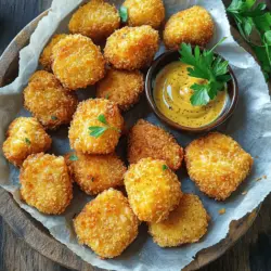 Um köstliche Hähnchen-Nuggets zu machen, brauchst du einige wichtige Zutaten. Hier ist die Liste: - 450 g Hähnchenbrust, in mundgerechte Stücke geschnitten - 240 ml Weizenmehl - 2 große Eier - 240 ml Paniermehl (vorzugsweise Panko für extra Crunch) - 1 Teelöffel Knoblauchpulver - 1 Teelöffel Zwiebelpulver - 1 Teelöffel geräucherter Paprika - ½ Teelöffel Salz - ½ Teelöffel schwarzer Pfeffer - ½ Teelöffel Cayennepfeffer (optional, für Schärfe) - Pflanzenöl (zum Frittieren) Diese Zutaten sind die Basis für deinen knusprigen Genuss. Hähnchenbrust gibt dir zartes Fleisch. Das Mehl hilft der Panade, gut zu haften. Eier sorgen für eine schöne Goldfarbe. Gewürze sind der Schlüssel zu vollem Geschmack. Knoblauchpulver bringt Tiefe. Zwiebelpulver fügt Süße hinzu. Geräucherter Paprika gibt eine rauchige Note. Salz und Pfeffer sind essentielle Grundgewürze, die das Aroma verstärken. Cayennepfeffer kann optional für etwas Hitze sorgen. Diese Kombination macht deine Nuggets besonders schmackhaft. Das richtige Paniermehl macht den Unterschied. Panko ist grob und luftig. Es sorgt für eine extra knusprige Textur. Du kannst auch normales Paniermehl verwenden, wenn Panko nicht verfügbar ist. Manchmal mische ich sogar beide, um das Beste aus beiden Welten zu bekommen. Experimentiere mit verschiedenen Sorten, um deinen Favoriten zu finden. Für das vollständige Rezept, siehe [Full Recipe]. Zuerst müssen wir die Zutaten bereitstellen. Für knusprige Hähnchen-Nuggets brauchen wir frisches Hähnchen. Ich schneide 450 g Hähnchenbrust in mundgerechte Stücke. Dann stelle ich eine große Schüssel mit Weizenmehl bereit. Wir fügen 1 Teelöffel Knoblauchpulver, 1 Teelöffel Zwiebelpulver, 1 Teelöffel geräucherten Paprika, ½ Teelöffel Salz, ½ Teelöffel schwarzen Pfeffer und ½ Teelöffel Cayennepfeffer hinzu. Diese Mischung gibt den Nuggets den tollen Geschmack. In einer anderen Schüssel verquirle ich 2 große Eier. Jetzt haben wir alles, was wir brauchen. Der Panierprozess ist einfach und macht Spaß. Zuerst tauche ich ein Stück Hähnchen in die Mehlmischung. Ich klopfe das überschüssige Mehl ab. Danach kommt das Hähnchen in die Eier. Es sollte gut überzogen sein, also lasse ich das überschüssige Ei abtropfen. Jetzt ist es Zeit für das Paniermehl. Ich lege das Hähnchen in die flache Schüssel mit 240 ml Paniermehl und drücke leicht, damit es gut haftet. Diesen Vorgang wiederhole ich mit allen Hähnchenstücken. Die Nuggets sind jetzt bereit für das Frittieren. Jetzt wird es spannend! In einer großen Pfanne erhitze ich etwa 2,5 cm Pflanzenöl auf 175 °C. Wenn das Öl heiß ist, lege ich vorsichtig die panierten Nuggets hinein. Ich achte darauf, die Pfanne nicht zu überfüllen. So können die Nuggets schön gleichmäßig bräunen. Ich frittiere sie für etwa 4-5 Minuten auf jeder Seite, bis sie goldbraun sind. Mit einem Schaumlöffel nehme ich die Nuggets heraus und lege sie auf einen Teller mit Papiertüchern. So kann das überschüssige Öl abtropfen. Jetzt sind die knusprigen Hähnchen-Nuggets bereit zum Genießen! Um deine Hähnchen-Nuggets perfekt knusprig zu machen, ist die Panade entscheidend. Verwende Panko-Paniermehl. Es gibt den Nuggets mehr Textur. Achte darauf, dass das Öl beim Frittieren heiß genug ist. Eine Temperatur von etwa 175 °C ist ideal. So werden die Nuggets außen knusprig und innen saftig. Ein häufiger Fehler ist, die Nuggets nicht gut abtropfen zu lassen. Nach dem Frittieren solltest du sie auf Papiertüchern platzieren. Dadurch entfernst du überschüssiges Öl. Ein weiterer Fehler ist das Überfüllen der Pfanne. Dadurch sinkt die Temperatur des Öls. Frittier lieber in kleinen Portionen. Um den Geschmack zu verbessern, kannst du verschiedene Gewürze ausprobieren. Füge Kräuter wie Oregano oder Thymian hinzu. Auch ein Spritzer Zitronensaft kann den Geschmack aufpeppen. Experimentiere mit Dips. Honig-Senf oder BBQ-Sauce passen hervorragend. So wird der Genuss deiner Nuggets noch unwiderstehlicher! Für das gesamte Rezept, siehe die [Full Recipe]. {{image_4}} Wenn du eine gesündere Option suchst, kannst du die Nuggets backen. Anstatt sie in Öl zu frittieren, lege sie auf ein Backblech. Besprühe sie leicht mit Öl, um etwas Knusprigkeit zu erreichen. Backe sie bei 200 Grad Celsius für etwa 20 Minuten. Wende sie nach der Hälfte der Zeit, damit sie gleichmäßig garen. Diese Methode reduziert das Fett, aber der Geschmack bleibt großartig. Du kannst auch eine vegane oder vegetarische Variante der Nuggets machen. Statt Hähnchen benutze Tofu oder Seitan. Schneide sie in ähnliche Stücke wie Hähnchen, und mariniere sie in Sojasauce und Gewürzen. Dann befolge die gleiche Panier- und Backanleitung. Diese Option ist lecker und wunderbar knusprig. Wusstest du, dass es viele internationale Varianten von Nuggets gibt? In Japan gibt es "Nuggets" mit Panko-Panade, die extra knusprig sind. In Indien werden sie oft mit Gewürzen wie Kurkuma und Garam Masala zubereitet. Diese Varianten bringen neue Aromen auf den Tisch und machen deine Nuggets noch spannender. Experimentiere mit verschiedenen Gewürzen und Panade, um deinen eigenen Twist zu finden. Wenn du noch Hähnchen-Nuggets übrig hast, bewahre sie richtig auf. Lass die Nuggets zuerst auf Raumtemperatur abkühlen. Lege sie dann in einen luftdichten Behälter. Das hilft, sie frisch zu halten. Vermeide, die Nuggets in der Originalverpackung zu lassen. Die Packung kann Feuchtigkeit anziehen und die Knusprigkeit beeinträchtigen. Um die Nuggets wieder knusprig zu machen, benutze den Ofen. Heize den Ofen auf 190 °C vor. Lege die Nuggets auf ein Backblech und backe sie etwa 10 bis 15 Minuten. Du kannst auch eine Pfanne verwenden. Erhitze etwas Öl bei mittlerer Hitze und brate die Nuggets 3 bis 5 Minuten pro Seite. So werden sie wieder schön knusprig. Die Nuggets bleiben im Kühlschrank etwa 3 bis 4 Tage frisch. Achte darauf, sie gut verpackt zu halten. Im Gefrierschrank halten sie bis zu 2 Monate. Packe sie in einen gefrierfesten Behälter oder Beutel. So kannst du sie jederzeit genießen. Für die besten Ergebnisse, tau die Nuggets über Nacht im Kühlschrank auf, bevor du sie wiedererwärmst. Wenn du die Schritte aus dem Full Recipe befolgst, hast du immer leckere Nuggets zur Hand! Um knusprige Hähnchen-Nuggets selbst zu machen, brauchen Sie frische Zutaten. Eine tolle Basis sind Hähnchenbruststücke. Diese Marinade und der Panierprozess geben dem Gericht den besten Geschmack. Mischen Sie Weizenmehl, Knoblauchpulver, Zwiebelpulver und Paprika. Tauchen Sie die Hähnchenstücke zuerst in die Gewürzmischung, dann in Eier und schließlich in Paniermehl. Frittieren Sie die Nuggets in heißem Öl für die perfekte Knusprigkeit. Wenn Sie Hähnchen-Nuggets kaufen möchten, schauen Sie in lokale Restaurants oder Schnellimbisse. Viele bieten frische, hausgemachte Nuggets an. Achten Sie auf lokale Metzger oder Bauernmärkte, die frisches Hähnchen anbieten. Supermärkte haben oft gefrorene Optionen, die bequem sind. Prüfen Sie die Zutatenliste auf Qualität. Selbstgemachte Nuggets haben oft bessere Nährwerte. Sie enthalten frische Zutaten und weniger Konservierungsstoffe. Die Nährstoffzusammensetzung hängt von den verwendeten Zutaten ab. Gekaufte Nuggets können höhere Mengen an Natrium und ungesunden Fetten enthalten. Wenn Sie die Kontrolle über die Zutaten haben, können Sie gesündere Optionen wählen. Probieren Sie die Full Recipe für eine leckere und gesunde Wahl! Zusammenfassend haben wir die besten Zutaten und Methoden für knusprige Hähnchen-Nuggets besprochen. Sie brauchen die richtigen Gewürze und Paniermehl. Der Schritt-für-Schritt-Prozess hilft Ihnen, die Nuggets perfekt zuzubereiten. Mit meinen Tipps erreichen Sie die ideale Knusprigkeit und vermeiden häufige Fehler. Variationen bieten leckere Alternativen. Denken Sie auch an die richtige Lagerung für Reste. Kochen macht Spaß und Ihre Nuggets werden sicher köstlich. Nutzen Sie mein Wissen für Ihre nächste Küche.