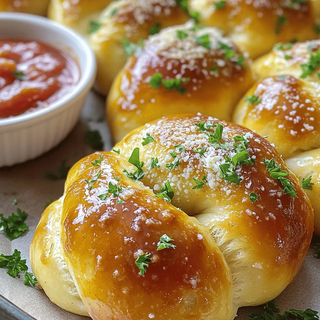 Um köstliche Knoblauchknoten zuzubereiten, benötigst du einige einfache, aber wichtige Zutaten: - 450 g Pizzateig (gekauft oder selbstgemacht) - 4 Esslöffel ungesalzene Butter, geschmolzen - 4 Knoblauchzehen, fein gehackt - 2 Teelöffel getrockneter Oregano - ½ Teelöffel rote Pfefferflocken (nach Belieben) - 60 g geriebener Parmesan - 2 Esslöffel frische Petersilie, gehackt - Salz nach Geschmack - Marinara-Sauce zum Dippen (optional) Diese Zutaten sind die Grundlage für den vollen Geschmack und die Aromen der Knoblauchknoten. Der Knoblauch und die Butter geben einen tollen Geschmack. Oregano und Parmesan fügen eine schöne Tiefe hinzu. Wenn du einen Dip für deine Knoblauchknoten machen möchtest, ist Marinara-Sauce eine großartige Wahl. Du kannst auch andere Dips ausprobieren: - Knoblauch-Aioli - Kräuterbutter - Pesto Diese Dips passen gut zu den Knoten und machen das Erlebnis noch besser. Experimentiere mit verschiedenen Dips und finde deinen Favoriten. Falls du einige Zutaten nicht hast, gibt es gute Alternativen: - Pizzateig: Verwende Blätterteig oder selbstgemachten Brotteig. - Parmesan: Feta oder Mozzarella sind gute Käsealternativen. - Oregano: Basilikum oder italienische Gewürzmischung funktionieren auch. Denke daran, dass die Verwendung anderer Zutaten den Geschmack verändern kann. Aber das ist das Schöne am Kochen! Du kannst es nach deinem Geschmack anpassen. Zuerst heize den Ofen auf 220°C vor. Lege ein Backblech mit Backpapier aus. Bestäube die Arbeitsfläche leicht mit Mehl. Teile den Pizzateig in 12 gleich große Stücke. Das ist wichtig, damit alle Knoten gleichmäßig backen. Nehme ein Stück Teig und forme es zu einem etwa 15-20 cm langen Strang. Binde jeden Strang zu einem Knoten. Lege die Knoten auf das Backblech. Achte darauf, genug Platz zwischen den Knoten zu lassen. So können sie gut aufgehen und knusprig werden. Vermische in einer kleinen Schüssel die geschmolzene Butter, den gehackten Knoblauch, den Oregano und die roten Pfefferflocken. Bestreiche die Knoten großzügig mit dieser Mischung. Streue den geriebenen Parmesan gleichmäßig darüber. Backe die Knoten im Ofen für 12-15 Minuten. Sie sind fertig, wenn sie goldbraun und knusprig sind. Nach dem Backen kannst du sie mit der restlichen Knoblauch-Butter bestreichen. Serviere die Knoten warm, eventuell mit Marinara-Sauce zum Dippen. Für das komplette Rezept, schau dir den Abschnitt mit dem Titel Full Recipe an. Um perfekte Knoblauchknoten zu machen, ist der Pizzateig wichtig. Verwende frischen oder selbstgemachten Teig für beste Ergebnisse. Lasse den Teig vor der Bearbeitung etwa 30 Minuten ruhen. Dies hilft, die Knoten leichter zu formen. Das Backen bei hoher Temperatur sorgt für eine knusprige Außenseite. Das Innere bleibt weich und luftig. Vergiss nicht, die Knoten nach dem Backen mit der restlichen Knoblauch-Butter zu bestreichen. So bleibt der Geschmack intensiv. Ein häufiger Fehler ist, die Knoten zu dicht auf das Backblech zu legen. Dadurch können sie nicht gleichmäßig backen. Achte auch darauf, die Knoten nicht zu lange im Ofen zu lassen. Sie sollten goldbraun, aber nicht verbrannt sein. Verwende frischen Knoblauch, um den besten Geschmack zu erzielen. Trocken oder alt gewordener Knoblauch kann bitter schmecken. Knoblauchknoten passen gut zu vielen Gerichten. Serviere sie mit einer Marinara-Sauce zum Dippen. Sie sind auch eine tolle Beilage zu Pasta oder Salaten. Du kannst sie als Snack beim Filmabend genießen. Für ein festliches Essen kombiniere sie mit einer Antipasti-Platte. Probiere auch, sie mit frischen Kräutern wie Basilikum oder Oregano zu garnieren. So bringst du zusätzliche Aromen ins Spiel. {{image_4}} Knoblauchknoten sind sehr flexibel. Du kannst mit den Gewürzen spielen. Zum Beispiel mag ich Thymian oder Basilikum. Diese Kräuter bringen eine neue Note. Wenn du es schärfer magst, probiere Chili oder Paprika. Das gibt einen tollen Kick. Du kannst auch frischen Knoblauch verwenden. Er hat einen intensiveren Geschmack. Experimentiere mit verschiedenen Kombinationen, um deine perfekte Mischung zu finden. Käse macht alles besser! Parmesan ist klassisch, aber nicht die einzige Wahl. Probiere Mozzarella für einen cremigen Biss. Feta gibt einen salzigen, würzigen Geschmack. Auch Cheddar passt gut. Mische verschiedene Käsesorten, um mehr Tiefe zu erhalten. Das macht deine Knoblauchknoten spannend und lecker. Denke daran, den Käse gleichmäßig zu streuen, um alle Knoten gut zu bedecken. Du kannst Knoblauchknoten anpassen, um sie vegetarisch zu machen. Alle Zutaten sind bereits pflanzlich. Für glutenfreie Knoten wähle glutenfreien Pizzateig. Das geht einfach und schmeckt trotzdem klasse. Du kannst auch Blumenkohlteig verwenden. Das ist gesund und lecker. So kannst du die Knoten genießen, egal welche Diät du verfolgst. In der [Full Recipe] findest du die Basis, um deine Variationen auszuprobieren. Um Knoblauchknoten frisch zu halten, lege sie in einen luftdichten Behälter. So bleiben sie weich und lecker. Du kannst sie bei Raumtemperatur für bis zu zwei Tage aufbewahren. Wenn du sie länger aufbewahren möchtest, solltest du sie im Kühlschrank lagern. Achte darauf, dass sie gut verpackt sind, um ein Austrocknen zu verhindern. Wenn du noch Knoten übrig hast, friere sie ein. Lege sie in einen Gefrierbeutel oder eine luftdichte Box. Stelle sicher, dass sie nicht zusammenkleben. So kannst du sie bis zu drei Monate aufbewahren. Wenn du bereit bist, sie zu essen, lass sie im Kühlschrank auftauen. Um die Knoten wieder warm zu machen, heize den Ofen auf 180°C vor. Lege die Knoten auf ein Backblech und backe sie für etwa 5-7 Minuten. So werden sie wieder knusprig. Du kannst auch die Mikrowelle nutzen, aber sie werden nicht so knusprig. Ein wenig Butter darüber macht sie noch besser. Knoblauchknoten bleiben frisch für etwa drei Tage. Bewahren Sie sie in einem luftdichten Behälter auf. Für längere Haltbarkeit legen Sie sie in den Kühlschrank. So bleiben sie bis zu einer Woche genießbar. Sie können auch die Knoten einfrieren. Wickeln Sie sie gut in Frischhaltefolie ein. So halten sie bis zu drei Monate. Ja, Sie können den Pizzateig selbst machen. Es ist einfach und macht Spaß! Mischen Sie Mehl, Wasser, Hefe und Salz. Kneten Sie den Teig gut durch. Lassen Sie ihn dann an einem warmen Ort gehen. Nach einer Stunde ist der Teig bereit für die Knoblauchknoten. Knoblauchknoten sind sehr vielseitig. Sie passen gut zu Marinara-Sauce. Auch ein frischer Salat ergänzen sie wunderbar. Probieren Sie sie mit einer cremigen Knoblauchsoße. Käse, wie Mozzarella oder Parmesan, ist auch eine tolle Ergänzung. Genießen Sie sie als Snack oder Beilage zu Pizza! Knoblauchknoten sind einfach zuzubereiten und lecker. Wir haben die Hauptzutaten und Tipps besprochen. Du hast gelernt, wie du die Knoten formst und sie perfekt backst. Auch Variationen und Lagerung waren wichtig. Denke an die kleinen Fehler, die beim Zubereiten passieren können. Experimentiere mit Gewürzen und Dips. Halte deine Knoblauchknoten frisch, indem du sie richtig lagerst. Jetzt bist du bereit, diese Leckerei zu genießen!