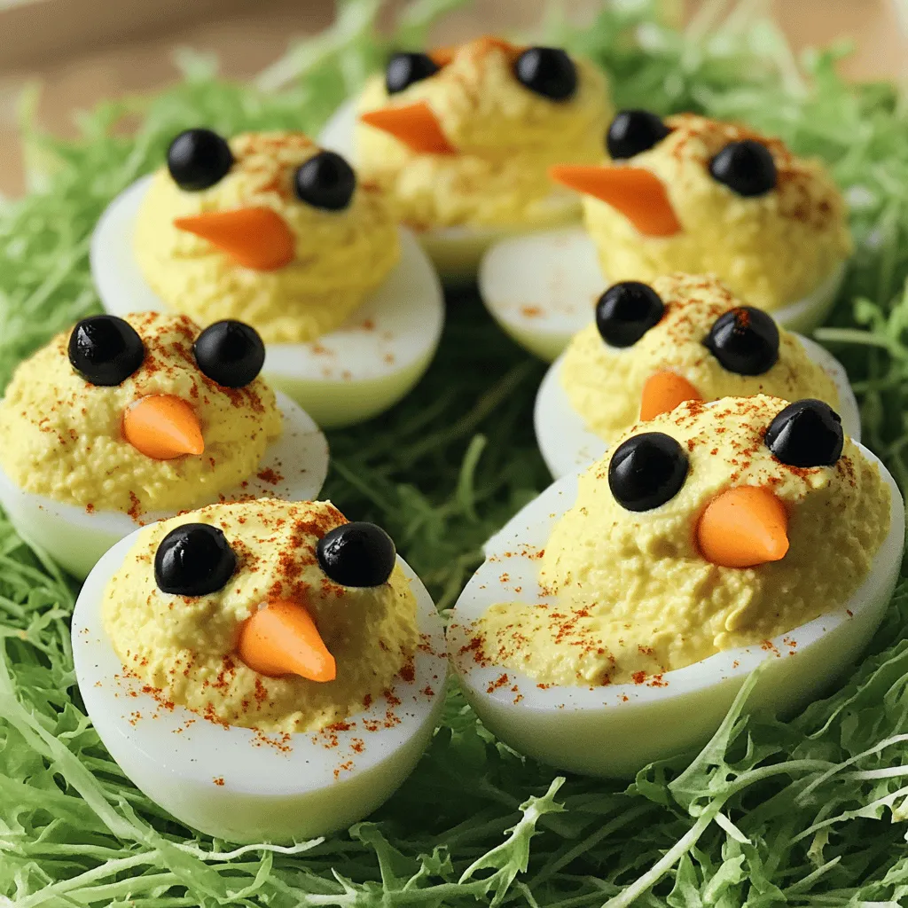 Um die Teufelshühnchen-Eier zuzubereiten, brauchen wir ein paar einfache Zutaten. Wir verwenden 6 große Eier, 2 Esslöffel Mayonnaise, 1 Teelöffel Dijon-Senf, 1 Teelöffel Äpfelessig, 1/4 Teelöffel Paprika, Salz, Pfeffer und ein paar schwarze Oliven. Babykarotten helfen uns, die Schnäbel zu machen, und frischer Schnittlauch gibt den Küken eine lustige Note.