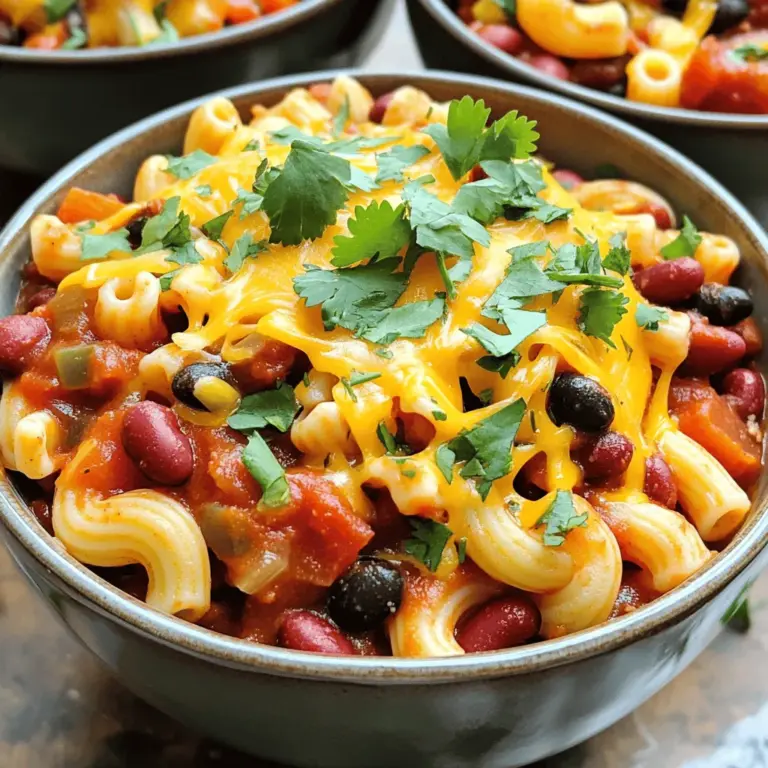 Für ein leckeres Skillet Chili Mac benötigst du: - 1 Esslöffel Olivenöl - 1 mittelgroße Zwiebel, gewürfelt - 2 Knoblauchzehen, fein gehackt - 450 g Rinderhack oder Putenhack - 1 Dose (400 g) Kidneybohnen, abgespült und abgetropft - 1 Dose (400 g) schwarze Bohnen, abgespült und abgetropft - 1 Dose (400 g) gewürfelte Tomaten mit grünen Chilis - 2 Esslöffel Chilipulver - 1 Teelöffel Kreuzkümmel - 1 Teelöffel geräuchertes Paprikapulver - 2 Tassen ungekochte Ellbogen-Nudeln - 4 Tassen Hühner- oder Gemüsebrühe - 1 Tasse geriebener scharfer Cheddar-Käse - Salz und Pfeffer nach Geschmack - Frischer Koriander zur Garnitur (optional) Diese Zutaten sind einfach zu finden und bringen viel Geschmack. Die Gewürze sind das Herzstück dieses Gerichts. Chilipulver gibt eine schöne Schärfe. Kreuzkümmel fügt eine erdige Note hinzu. Geräuchertes Paprikapulver bringt einen rauchigen Geschmack. Diese Gewürze machen dein Chili Mac besonders. Du kannst die Menge nach deinem Geschmack anpassen. Ein bisschen mehr Chilipulver macht es schärfer. Weniger macht es milder. Probiere es aus! Frische Zutaten heben das Gericht hervor. Du kannst frische Paprika oder Mais hinzufügen. Diese geben eine süße Note und mehr Textur. Auch frische Tomaten sind eine gute Wahl. Ich empfehle, frischen Koriander zur Garnitur zu nutzen. Er bringt Frische. Welche frischen Zutaten magst du? Experimentiere mit deinen Favoriten. So macht Kochen Spaß! Für die vollständige Rezeptanleitung schaue dir die [Full Recipe] an. Zuerst nehmen wir eine große Pfanne. Erhitzen Sie das Olivenöl bei mittlerer Hitze. Fügen Sie dann die gewürfelte Zwiebel hinzu. Braten Sie sie für zwei bis drei Minuten. Sie soll weich werden. Danach geben Sie den fein gehackten Knoblauch dazu. Braten Sie ihn eine Minute lang, bis er gut riecht. Jetzt kommt das wichtigste: das Hackfleisch! Fügen Sie 450 g Rinder- oder Putenhack in die Pfanne. Zerkleinern Sie es mit einem Löffel. Braten Sie das Fleisch für etwa fünf bis sieben Minuten. Es sollte schön braun sein und ganz durchgegart. Wenn zu viel Fett da ist, können Sie es abgießen. Jetzt fügen wir die Bohnen und Tomaten hinzu. Geben Sie die abgetropften Kidneybohnen und schwarzen Bohnen in die Pfanne. Auch die gewürfelten Tomaten mit ihrem Saft kommen jetzt dazu. Rühren Sie alles gut um. Dann streuen Sie die Gewürze darüber: Chilipulver, Kreuzkümmel und Paprikapulver. Vergessen Sie nicht, mit Salz und Pfeffer zu würzen! Jetzt fügen wir die ungekochten Ellbogen-Nudeln und die Brühe hinzu. Lassen Sie die Mischung aufkochen. Dann reduzieren Sie die Hitze. Decken Sie die Pfanne ab und lassen Sie alles für zehn bis zwölf Minuten köcheln. Rühren Sie ab und zu um, bis die Nudeln gar sind. Zum Schluss nehmen Sie die Pfanne vom Herd und geben den geriebenen Cheddar-Käse dazu. Rühren Sie, bis er schmilzt. Probieren Sie das Chili Mac und passen Sie die Gewürze nach Ihrem Geschmack an. Für die vollständige Anleitung schauen Sie sich das Rezept an: [Full Recipe]. Ein häufiger Fehler ist, die Zwiebeln und den Knoblauch zu lange zu braten. Sie sollten weich sein, aber nicht braun. Wenn die Zwiebeln bräunen, wird der Geschmack bitter. Ein weiterer Fehler ist, die Nudeln nicht richtig zu kochen. Achten Sie darauf, dass die Nudeln al dente bleiben. Sie werden beim Kochen in der Pfanne weich. Auch das Vergessen von Gewürzen kann das Gericht fade machen. Vergessen Sie nicht, die Chilipulver und andere Gewürze hinzuzufügen! Passen Sie den Geschmack nach Ihrem Wunsch an. Fügen Sie mehr Chilipulver hinzu, wenn Sie es scharf mögen. Für einen milden Geschmack können Sie weniger verwenden. Auch frische Kräuter wie Koriander oder Petersilie geben ein tolles Aroma. Probieren Sie verschiedene Käsesorten aus. Gouda oder Monterey Jack können eine neue Note bringen. Seien Sie kreativ mit weiteren Zutaten! Um Zeit zu sparen, schneiden Sie die Zwiebel und den Knoblauch vorher. So sind sie bereit, wenn Sie sie brauchen. Sie können auch vorgekochte Nudeln verwenden. Das verkürzt die Kochzeit erheblich. Bereiten Sie alle Zutaten im Voraus vor. So bleibt Ihr Arbeitsbereich sauber und die Zubereitung wird leichter. Wenn Sie das Gericht am Vortag machen, schmeckt es am nächsten Tag noch besser. {{image_4}} Wenn Sie eine pflanzliche Option wünschen, machen Sie es einfach ohne Fleisch. Ersetzen Sie das Hackfleisch durch mehr Bohnen oder Linsen. Sie können auch Tofu verwenden, um Protein hinzuzufügen. So bleibt das Gericht herzhaft, ohne Fleisch. Fügen Sie auch mehr Gemüse hinzu. Paprika, Zucchini oder Pilze machen es bunt und lecker. Möchten Sie mehr Geschmack? Probieren Sie, Mais oder Jalapeños hinzuzufügen. Diese Zutaten bringen eine süße oder scharfe Note. Für mehr Textur fügen Sie Nachos oder Tortilla-Chips oben drauf hinzu. Das gibt einen tollen Crunch. Auch frische Kräuter wie Petersilie oder Schnittlauch unterheben. Sie bringen Frische ins Gericht. Wenn Sie keine Nudeln möchten, können Sie Zucchini-Nudeln verwenden. Sie sind leicht und gesund. Blumenkohlreis ist eine weitere tolle Option. Er nimmt die Aromen gut auf und macht das Gericht leicht. Probieren Sie auch Quinoa für mehr Protein. Diese Alternativen machen das Gericht glutenfrei und nährstoffreich. Um Skillet Chili Mac frisch zu halten, lassen Sie es zuerst abkühlen. Danach füllen Sie es in einen luftdichten Behälter. So bleibt der Geschmack erhalten und die Textur bleibt gut. Stellen Sie sicher, dass der Behälter fest verschlossen ist. Dies verhindert, dass Luft eindringt und das Gericht austrocknet. Wenn Sie bereit sind, den Chili Mac zu genießen, gibt es einige Optionen. Sie können ihn in der Mikrowelle erwärmen oder auf dem Herd. Wenn Sie die Mikrowelle verwenden, geben Sie eine kleine Menge Wasser hinzu. Dies hilft, die Nudeln feucht zu halten. Rühren Sie das Gericht nach der Hälfte der Zeit um. So wird alles gleichmäßig warm. Auf dem Herd erwärmen Sie es in einer Pfanne bei mittlerer Hitze. Fügen Sie bei Bedarf etwas Brühe oder Wasser hinzu. Im Kühlschrank bleibt Skillet Chili Mac etwa 3 bis 4 Tage frisch. Achten Sie darauf, ihn gut verpackt zu halten. Im Gefrierschrank kann er bis zu 3 Monate aufbewahrt werden. Teilen Sie ihn in Portionen auf, damit Sie nur das auftauen, was Sie brauchen. Lassen Sie das Gericht im Kühlschrank über Nacht auftauen, bevor Sie es wieder erwärmen. So bleibt der Geschmack am besten erhalten. Ja, du kannst Skillet Chili Mac im Voraus machen. Koche das Gericht einfach nach dem Rezept. Lass es dann abkühlen und fülle es in einen luftdichten Behälter. So bleibt der Geschmack frisch. Du kannst das Chili Mac bis zu drei Tage im Kühlschrank aufbewahren. Wenn du es essen willst, erwärme es einfach in der Mikrowelle oder auf dem Herd. Es schmeckt fast genauso gut wie frisch gekocht. Ja, dieses Rezept ist kinderfreundlich. Die Zutaten sind einfach und lecker. Du kannst die Schärfe anpassen, um es milder zu machen. Kinder mögen oft Pasta und Käse, die hier enthalten sind. Wenn du magst, kannst du auch Gemüse hinzufügen, um es noch gesünder zu machen. Dieses Gericht ist eine gute Wahl für ein Familienessen. Um das Chili Mac schärfer zu machen, füge mehr Chilipulver hinzu. Du kannst auch frische Jalapeños oder andere scharfe Paprika verwenden. Eine Prise Cayennepfeffer gibt ebenfalls einen guten Kick. Das Wichtigste ist, die Schärfe langsam zu erhöhen. Teste die Schärfe, bevor du mehr hinzufügst. So stellst du sicher, dass es dir und deinen Gästen schmeckt. Skillet Chili Mac ist einfach und lecker. Wir haben die wichtigsten Zutaten besprochen, vom Hackfleisch bis zu den Gewürzen. Auch Tipps zur Zubereitung und häufige Fehler wurden behandelt. Variationen zeigen viele Anpassungen, von vegetarisch bis alternative Nudeln. Zum Schluss, lagern und wieder aufwärmen ist leicht. Egal, ob für Kinder oder für einen scharfen Kick, du hast jetzt das Wissen, um es zu meistern. Viel Spaß beim Kochen und Probieren!