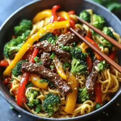 - 200 g Rinder-Sirloin - 250 g Eiernudeln - 1 rote Paprika, in feine Streifen geschnitten - 1 gelbe Paprika, in feine Streifen geschnitten - 1 Tasse Brokkoliröschen Die Hauptzutaten sind wichtig für den Geschmack. Rinder-Sirloin ist zart und hat viel Geschmack. Eiernudeln geben die perfekte Textur. Frisches Gemüse bringt Farbe und Nährstoffe in das Gericht. - 3 Esslöffel Sojasauce - 1 Esslöffel Austernsauce - 1 Esslöffel Sesamöl Diese Saucen sind der Schlüssel zu einem würzigen Gericht. Sojasauce bringt Umami. Austernsauce fügt Tiefe hinzu. Sesamöl gibt ein nussiges Aroma, das alles besser macht. - 2 Knoblauchzehen, fein gehackt - 2,5 cm frischer Ingwer, gerieben - 1 Teelöffel Chiliflocken (optional) - 2 Frühlingszwiebeln, gehackt (zum Garnieren) Knoblauch und Ingwer geben einen tollen Duft. Chiliflocken bringen etwas Würze. Frühlingszwiebeln sind perfekt zum Garnieren. Sie verleihen dem Gericht Frische und Farbe. Wenn du mehr über die Zubereitung erfahren möchtest, schau dir das Rezept [Full Recipe] an. 1. Nudeln kochen Kochen Sie die Eiernudeln gemäß der Packungsanleitung. Achten Sie darauf, sie al dente zu garen. Nach dem Kochen abgießen und beiseite stellen. 2. Fleisch schneiden und marinieren Schneiden Sie das Rinder-Sirloin in dünne Streifen. Marinieren Sie das Fleisch mit einer Mischung aus Sojasauce, Austernsauce und etwas Sesamöl. Lassen Sie es für etwa 15 Minuten ruhen. Dies hilft, den Geschmack zu intensivieren. 1. Temperatur und Zeit Erhitzen Sie das Pflanzenöl in einem Wok oder einer großen Pfanne bei mittlerer bis hoher Hitze. Das Öl sollte heiß sein, bevor Sie das Fleisch hinzufügen. 2. Rindfleisch anbraten Fügen Sie die Rindfleischstreifen in die Pfanne. Braten Sie das Fleisch für 2-3 Minuten, bis es schön braun ist. Es sollte außen knusprig, aber innen zart sein. Nehmen Sie das Rindfleisch dann aus der Pfanne und legen Sie es beiseite. 1. Knoblauch und Ingwer hinzufügen In derselben Pfanne fügen Sie den gehackten Knoblauch und den geriebenen Ingwer hinzu. Braten Sie diese für etwa 30 Sekunden an, bis sie aromatisch riechen. 2. Gemüse zubereiten und kombinieren Geben Sie die geschnittenen Paprika und die Brokkoliröschen in die Pfanne. Braten Sie das Gemüse für 3-4 Minuten. Es sollte zart, aber noch knackig sein. Nachdem das Gemüse gar ist, kehren Sie das Rindfleisch in die Pfanne zurück. Fügen Sie die gekochten Eiernudeln hinzu und vermengen Sie alles gut. Kochen Sie weitere 2-3 Minuten, damit die Aromen sich verbinden. Für das vollständige Rezept schauen Sie sich [Full Recipe] an. - Hitze kontrollieren: Eine hohe Hitze ist wichtig. So brät das Fleisch schnell und bleibt zart. Wenn die Hitze zu niedrig ist, wird das Fleisch gummiartig. - Beim Braten nicht überfüllen: Braten Sie kleine Mengen auf einmal. Überfüllte Pfannen kühlen das Öl ab und das Fleisch kann nicht richtig braten. Das Ergebnis? Ein weniger schmackhaftes Gericht. - Verwendung von frischen Zutaten: Frische Zutaten bringen mehr Geschmack. Wählen Sie knackiges Gemüse und frisches Fleisch. Das hebt Ihr Wokgericht auf ein neues Level. - Kombination von Saucen: Mischen Sie Sojasauce, Austernsauce und Sesamöl. Diese Mischung bringt Tiefe und Komplexität in den Geschmack. Experimentieren Sie auch mit anderen Saucen für neue Aromen. - Präsentationstipps: Servieren Sie das Wokgericht in einer stilvollen Schüssel. Streuen Sie geröstete Sesamsamen und frischen Koriander darüber. Das sorgt für eine schöne Optik. - Beilagenempfehlungen: Reis oder frische Frühlingsrollen passen gut dazu. Diese Beilagen ergänzen die Aromen und machen das Essen noch besser. Für das vollständige Rezept schauen Sie sich die [Full Recipe] an. {{image_4}} Sie können Ihr Beef Noodle Stir Fry leicht anpassen. Statt Rindfleisch nehme ich gerne Tofu oder Seitan. Beide sind großartige Proteinquellen. Tofu hat eine zarte Textur, die die Saucen gut aufnimmt. Seitan ist herzhaft und hat eine fleischähnliche Konsistenz. Schneiden Sie den Tofu in Würfel oder den Seitan in Streifen. Braten Sie sie in der Pfanne an, bis sie goldbraun sind. So bekommt das Gericht mehr Geschmack und wird zur perfekten Wahl für Vegetarier und Veganer. Die Gewürze sind der Schlüssel zu einem guten Geschmack. Möchten Sie mehr Schärfe? Fügen Sie einfach mehr Chiliflocken hinzu. Für weniger Schärfe lassen Sie die Chiliflocken weg. Sie können auch frischen Chili verwenden, um einen anderen Geschmack zu erzielen. Denken Sie daran, die Gewürze langsam hinzuzufügen, damit Sie den gewünschten Geschmack erreichen. So bleibt das Gericht auch für Kinder oder empfindliche Esser lecker. Asiatische Küche hat viele Einflüsse. Probieren Sie, das Gericht mit verschiedenen Zutaten zu variieren. Statt Eiernudeln können Sie Reisnudeln oder Udon verwenden. Diese Nudeln bieten unterschiedliche Texturen und Geschmäcker. Sie könnten auch Gemüse wie Pak Choi oder Zucchini hinzufügen. Experimentieren Sie mit verschiedenen Saucen, wie Teriyaki oder Hoisin. So schaffen Sie immer neue und aufregende Versionen Ihres Beef Noodle Stir Fry. Kühlmöglichkeiten Nach dem Kochen sollten Sie die Reste schnell abkühlen. Lagern Sie das Gericht in einem luftdichten Behälter im Kühlschrank. So bleibt es frisch. Dauer der Haltbarkeit Beef Noodle Stir Fry kann im Kühlschrank bis zu drei Tage halten. Achten Sie darauf, es vor dem Essen gut zu prüfen. Mikrowelle vs. Pfanne Zum Aufwärmen können Sie die Mikrowelle oder eine Pfanne nutzen. In der Mikrowelle dauert es nur ein paar Minuten. Rühren Sie zwischendurch um, damit alles gleichmäßig warm wird. In der Pfanne können Sie etwas Öl hinzufügen, um das Gericht knusprig zu machen. Soßenanpassungen beim Aufwärmen Beim Aufwärmen kann es hilfreich sein, etwas Sojasauce oder Austernsauce hinzuzufügen. Dies hilft, die Aromen aufzufrischen. Meal-Prep Tipps Bereiten Sie die Zutaten am Wochenende vor. Schneiden Sie das Gemüse und das Fleisch im Voraus. Kochen Sie die Eiernudeln und lagern Sie sie getrennt. So sparen Sie Zeit unter der Woche. Einfrieren des Nudelgerichts Wenn Sie mehr machen, können Sie das Gericht auch einfrieren. Lassen Sie es zuerst abkühlen und füllen Sie es in einen gefriergeeigneten Behälter. Es hält sich bis zu drei Monate im Gefrierfach. Die Zubereitung von Beef Noodle Stir Fry dauert meist 30 Minuten. Die Vorbereitungszeit beträgt etwa 10 Minuten. Das Kochen selbst benötigt etwa 20 Minuten. Diese schnelle Zubereitung macht das Gericht perfekt für ein Abendessen unter der Woche. Ja, du kannst verschiedene Nudeln verwenden. Reisnudeln sind eine gute Wahl, wenn du etwas anderes willst. Auch Udon- oder Soba-Nudeln passen gut. Achte darauf, die Kochzeiten anzupassen, damit die Nudeln nicht matschig werden. Zu Beef Noodle Stir Fry passen viele Beilagen gut. Ein frischer Salat mit Gurken und Karotten ist leicht und lecker. Gedämpfter Brokkoli oder Pak Choi ergänzt das Gericht perfekt. Du kannst auch etwas eingelegtes Gemüse anbieten, um einen tollen Kontrast zu schaffen. Beef Noodle Stir Fry ist ein einfaches und schmackhaftes Gericht. Wir haben die Hauptzutaten wie Rinder-Sirloin, Eiernudeln und frisches Gemüse behandelt. Dann gingen wir auf Gewürze ein, die jedem Bissen Tiefe verleihen. Die Schritt-für-Schritt Anleitung hilft beim Zubereiten und Braten. Tipps verbessern die Textur und Aromen. Vergessen Sie nicht die Variationen für jeden Geschmack! Reste sind leicht aufzubewahren oder aufzuwärmen. Dieses Gericht ist eine großartige Wahl für jede Gelegenheit. Genießen Sie das Kochen und das Essen!