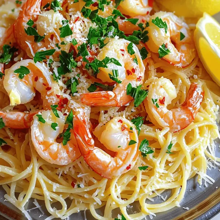 Für ein köstliches Shrimp Scampi brauchst du einige einfache Zutaten. Hier sind die Hauptzutaten: - 450 g große Garnelen, geschält und entdarmt - 225 g Linguine oder Spaghetti - 4 Esslöffel ungesalzene Butter - 4 Esslöffel Olivenöl - 4 Knoblauchzehen, fein gehackt - 1 Teelöffel rote Pfefferflocken (nach Geschmack anpassen) - 1 Zitrone, abgerieben und ausgepresst - 60 ml frische Petersilie, gehackt - Salz und Pfeffer nach Geschmack - Geriebener Parmesan (optional zum Servieren) Für die Zubereitung von Shrimp Scampi benötigst du bestimmte Utensilien: - Einen großen Topf zum Kochen der Pasta - Eine große Pfanne für die Garnelen - Ein Schneidebrett und ein scharfes Messer - Einen Holzlöffel oder einen Pfannenwender - Ein Messbecher für Flüssigkeiten Wenn du frische Garnelen auswählst, achte auf Folgendes: - Die Garnelen sollten eine klare Farbe haben. - Sie sollten fest und prall sein. - Der Geruch sollte mild und nicht fischig sein. - Kaufe Garnelen, die in Eis liegen oder frisch gefangen sind. Mit diesen Zutaten und Tipps wird dein Shrimp Scampi ein echter Hit. Für das vollständige Rezept, schau dir die [Full Recipe] an. Bringe in einem großen Topf viel gesalzenes Wasser zum Kochen. Füge 225 g Linguine oder Spaghetti hinzu. Koche die Pasta gemäß der Anleitung auf der Verpackung. Sie sollte al dente sein. Bevor du die Pasta abgießt, hebe 1 Tasse Nudelwasser auf. Dies hilft, das Gericht später zu binden. Gieße die Pasta ab und stelle sie beiseite. Nimm eine große Pfanne und stelle sie auf mittlere Hitze. Schmelze 4 Esslöffel ungesalzene Butter und 4 Esslöffel Olivenöl zusammen. Füge 4 fein gehackte Knoblauchzehen und 1 Teelöffel rote Pfefferflocken hinzu. Rühre das Ganze etwa 30 Sekunden lang um, bis es gut riecht. Jetzt erhöhe die Hitze auf mittelhoch. Gib die 450 g geschälten und entdarmten Garnelen in die Pfanne. Brate sie 2-3 Minuten, bis sie rosa und undurchsichtig sind. Schmecke sie mit Salz und Pfeffer ab. Reduziere die Hitze auf mittlere Stufe. Gib die gekochte Pasta in die Pfanne zu den Garnelen. Gieße das reservierte Nudelwasser, den Zitronensaft und die Zitronenschale hinein. Mische alles vorsichtig, damit es gut vermischt ist. Erhitze es für eine weitere Minute. Nimm die Pfanne vom Herd und rühre 60 ml gehackte frische Petersilie unter. Passe die Würze nach deinem Geschmack an. Viel Spaß beim Kochen! Du findest die vollständige Anleitung im Full Recipe. Die Garzeit für Garnelen ist kurz. Sie sollten nur 2-3 Minuten brauchen. Achten Sie darauf, dass sie rosa und undurchsichtig werden. Wenn sie zu lange kochen, werden sie gummiartig. Ich empfehle, sie rechtzeitig aus der Pfanne zu nehmen. So bleiben sie zart und saftig. Um überkochte Pasta zu vermeiden, kochen Sie sie al dente. Das bedeutet, dass sie noch einen leichten Biss haben sollte. Lesen Sie die Anleitung auf der Verpackung genau. Halten Sie auch etwas Nudelwasser bereit. Dieses hilft, die Sauce zu binden und die Pasta perfekt zu machen. Um die Geschmackstiefe zu verstärken, verwenden Sie frischen Knoblauch und Zitrone. Sie bringen viel Aroma in das Gericht. Auch frische Petersilie rundet den Geschmack ab. Wenn Sie es etwas schärfer mögen, fügen Sie mehr rote Pfefferflocken hinzu. Experimentieren Sie mit verschiedenen Kräutern, um Ihren eigenen Twist hinzuzufügen. Für das vollständige Rezept schauen Sie bitte in die [Full Recipe]. {{image_4}} Wenn Sie eine vegetarische Option suchen, probieren Sie Zucchini-Nudeln. Sie sind leicht und frisch. Außerdem können Sie gebratene Champignons oder Tofu verwenden. Diese Zutaten bringen Textur und Geschmack. Eine Mischung aus Gemüse wie Paprika und Brokkoli passt auch gut. Diese Optionen machen das Gericht bunt und gesund. Experimentieren Sie mit verschiedenen Gewürzen. Fügen Sie frische Kräuter wie Basilikum oder Thymian hinzu. Diese Kräuter geben einen neuen Geschmack. Sie können auch Kapern für eine salzige Note verwenden. Ein Spritzer Weißwein kann die Aromen vertiefen. Wenn Sie es schärfer mögen, probieren Sie mehr rote Pfefferflocken. Diese Variationen machen das Gericht einzigartig. Servieren Sie Shrimp Scampi mit einem frischen Salat. Ein einfacher grüner Salat funktioniert gut. Auch Knoblauchbrot ist eine tolle Beilage. Es passt perfekt zur Sauce. Reis oder Quinoa sind weitere Optionen. Diese Beilagen sind sättigend und ergänzen das Gericht gut. Besuchen Sie für weitere Ideen die [Full Recipe]. Um die Reste von Shrimp Scampi zu lagern, nutzen Sie einen luftdichten Behälter. Lassen Sie das Gericht auf Raumtemperatur abkühlen, bevor Sie es verschließen. So bleibt der Geschmack frisch. Stellen Sie sicher, dass es nicht länger als zwei Stunden bei Raumtemperatur steht. Um Ihr Shrimp Scampi wieder zu erwärmen, nutzen Sie eine Pfanne. Fügen Sie etwas Wasser oder Brühe hinzu, um es saftig zu halten. Erhitzen Sie es bei mittlerer Hitze. Rühren Sie gelegentlich, damit nichts anbrennt. Sie können auch die Mikrowelle verwenden. Stellen Sie die Leistung auf mittel und decken Sie das Gericht ab. Im Kühlschrank bleibt Shrimp Scampi bis zu drei Tage frisch. Achten Sie darauf, es gut verpackt zu halten. Im Gefrierschrank kann es bis zu drei Monate gelagert werden. Verwenden Sie einen gefriergeeigneten Behälter oder Beutel, um Gefrierbrand zu vermeiden. Denken Sie daran, beim Auftauen langsam vorzugehen. Lassen Sie es über Nacht im Kühlschrank auftauen. Die Zubereitung von Shrimp Scampi dauert nur etwa 20 Minuten. Zuerst kochen Sie die Pasta, was etwa 10 Minuten in Anspruch nimmt. Während die Pasta kocht, können Sie die Garnelen anbraten und die Saucen zubereiten. Diese schnelle Zubereitungszeit macht das Gericht perfekt für ein schnelles Abendessen. Ja, gefrorene Garnelen sind eine gute Option. Achten Sie darauf, sie vorher vollständig aufzutauen. Lassen Sie sie einfach über Nacht im Kühlschrank oder tauen Sie sie in kaltem Wasser auf. Dies spart Zeit und macht das Kochen einfacher. Die Garnelen sollten rosa und undurchsichtig sein, wenn sie gar sind. Shrimp Scampi passt gut zu verschiedenen Beilagen. Hier sind einige Ideen: - Knoblauchbrot für einen zusätzlichen Geschmack - Frischer Salat, um das Gericht aufzulockern - Gebratenes Gemüse für mehr Farbe und Nährstoffe - Ein leichter Weißwein, um das Essen abzurunden Diese Kombinationen machen Ihr Essen noch köstlicher und vielfältiger. Für das vollständige Rezept schauen Sie sich die Full Recipe an. Um Shrimp Scampi zuzubereiten, brauchen Sie frische Zutaten und die richtigen Utensilien. Wir haben die Schritte zum Kochen von Pasta und Anbraten der Garnelen besprochen. Tipps helfen Ihnen, die Garzeit perfekt zu treffen und überkochte Pasta zu vermeiden. Denken Sie an Variationen, um das Gericht aufzupeppen, und beachten Sie die Aufbewahrungshinweise. Mit diesen Informationen können Sie köstliches Shrimp Scampi genießen und einfach teilen!