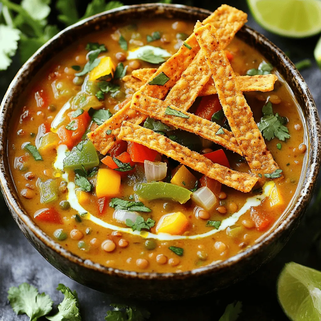 Die Hauptzutaten in meiner cremigen veganen Linsensuppe sind einfach und nahrhaft. Hier ist, was du brauchst: - 1 Tasse grüne oder braune Linsen, gut abgespült - 1 mittlere Zwiebel, gewürfelt - 2 Knoblauchzehen, fein gehackt - 1 rote Paprika, gewürfelt - 1 gelbe Paprika, gewürfelt - 1 Dose (400 g) gehackte Tomaten - 1 Liter Gemüsebrühe - 240 ml Kokosmilch Diese Zutaten geben der Suppe ihren tollen Geschmack und die cremige Textur. Die Gewürze bringen die Suppe zum Leben. Du brauchst: - 1 Teelöffel Kreuzkümmel, gemahlen - 1 Teelöffel geräuchertes Paprikapulver - 1 Teelöffel Chilipulver - Salz und Pfeffer nach Geschmack - 1 Esslöffel Olivenöl Diese Gewürze sorgen für Tiefe und Wärme in jedem Löffel. Die Garnituren machen die Suppe noch besser. Du kannst verwenden: - Tortillastreifen oder Tortilla-Chips zum Garnieren - Frischer Koriander, gehackt zum Garnieren - Limettenviertel zum Servieren Diese Beilagen bringen Frische und Crunch. So wird jede Schüssel zu einem Genuss. Für das vollständige Rezept sieh dir bitte die [Full Recipe] an. Beginne mit der sorgfältigen Auswahl deiner Zutaten. Du benötigst: - 1 Tasse grüne oder braune Linsen, gut abgespült - 1 mittlere Zwiebel, gewürfelt - 2 Knoblauchzehen, fein gehackt - 1 rote Paprika, gewürfelt - 1 gelbe Paprika, gewürfelt - 1 Dose (400 g) gehackte Tomaten - 1 Liter Gemüsebrühe - 240 ml Kokosmilch - 1 Teelöffel Kreuzkümmel, gemahlen - 1 Teelöffel geräuchertes Paprikapulver - 1 Teelöffel Chilipulver - Salz und Pfeffer nach Geschmack - 1 Esslöffel Olivenöl - Tortillastreifen oder Tortilla-Chips zum Garnieren - Frischer Koriander, gehackt zum Garnieren - Limettenviertel zum Servieren Wasche die Linsen gründlich. Schneide die Zwiebel, den Knoblauch und die Paprika klein. Bereite alles vor, damit du schnell arbeiten kannst. Erhitze das Olivenöl in einem großen Topf bei mittlerer Hitze. Füge die gewürfelte Zwiebel hinzu. Brate sie etwa 5 Minuten lang an, bis sie glasig wird. Gib den gehackten Knoblauch und die Paprika dazu. Füge die Gewürze wie Kreuzkümmel, geräuchertes Paprikapulver und Chilipulver hinzu. Koche alles 3-4 Minuten, bis die Paprika weich sind. Jetzt kommen die Linsen, die gehackten Tomaten (inklusive der Flüssigkeit) und die Gemüsebrühe in den Topf. Bring die Mischung zum Kochen. Reduziere die Hitze und lasse die Suppe unbedeckt 25-30 Minuten köcheln. Die Linsen sollten jetzt zart sein. Wenn die Linsen gar sind, rühre die Kokosmilch ein. Schmecke die Suppe mit Salz und Pfeffer ab. Lasse sie für weitere 5 Minuten köcheln, damit sie eindickt. Du kannst die Suppe mit einem Stabmixer pürieren, wenn du eine cremigere Konsistenz möchtest. Alternativ kannst du auch einen normalen Mixer verwenden. Sei vorsichtig mit der heißen Flüssigkeit. Serviere die Suppe heiß. Garniere sie mit Tortillastreifen oder Tortilla-Chips, frischem Koriander und Limettenvierteln. Diese Kombination macht die Suppe zu einer wahren Genussidee. Für das komplette Rezept schaue dir die Full Recipe an. Die richtige Konsistenz macht die Suppe besonders. Du kannst die Linsen teilweise pürieren, um die Suppe cremiger zu machen. Nutze einen Stabmixer, um die gewünschte Textur zu erreichen. Wenn du keine Mixer hast, sei vorsichtig beim Pürieren in einem normalen Mixer. Achte darauf, die heiße Flüssigkeit nicht zu überfüllen. Um den Geschmack zu verstärken, verwende frische Gewürze. Füge einen Spritzer Limettensaft hinzu, um die Aromen zu beleben. Du kannst auch geräuchertes Paprikapulver erhöhen, um eine rauchige Note zu erhalten. Experimentiere mit verschiedenen Kräutern wie Oregano oder Thymian für mehr Tiefe. Ein häufiger Fehler ist das Überkochen der Linsen. Achte darauf, sie nicht zu lange zu kochen, damit sie nicht zerfallen. Ein weiterer Fehler ist, die Gewürze zu spät hinzuzufügen. Gib sie frühzeitig hinzu, damit sich die Aromen gut entfalten können. Wenn die Suppe zu dick wird, füge einfach mehr Gemüsebrühe hinzu. So bleibt sie angenehm flüssig. Du findest das gesamte Rezept in der *Full Recipe*. {{image_4}} Wenn du deine Suppe aufpeppen willst, füge mehr Gemüse hinzu. Hier sind einige tolle Optionen: - Karotten, gewürfelt - Zucchini, gewürfelt - Spinat oder Grünkohl, grob gehackt - Mais, frisch oder aus der Dose Diese Gemüsesorten geben der Suppe mehr Farbe und Nährstoffe. Du kannst sie einfach mit den anderen Zutaten kochen. Möchtest du deine Suppe noch reichhaltiger machen? Füge eine Proteinquelle hinzu. Hier sind einige Vorschläge: - Kichererbsen, aus der Dose oder gekocht - Quinoa, gut abgespült und gekocht - Tofu, gewürfelt und angebraten Diese Optionen bieten dir mehr Geschmack und halten dich satt. Wenn du eine andere cremige Note möchtest, probiere diese Alternativen: - Cashewcreme, aus eingeweichten Cashews gemacht - Mandelmilch, für einen nussigen Geschmack - Avocado, püriert und untergerührt Diese Optionen bringen einen neuen Twist und sind lecker. Für das komplette Rezept schau dir die [Full Recipe] an. Die Reste der cremigen veganen Linsensuppe sind einfach zu lagern. Fülle die Suppe in einen luftdichten Behälter. Lass sie zuerst auf Raumtemperatur abkühlen. So bleibt der Geschmack frisch. Du kannst die Suppe bis zu fünf Tage im Kühlschrank aufbewahren. Achte darauf, sie gut abzudecken, um das Austrocknen zu verhindern. Wenn du die Suppe länger aufbewahren möchtest, friere sie einfach ein. Portioniere die Suppe in gefriergeeignete Behälter oder Gefrierbeutel. Lass dabei etwas Platz, damit sich die Flüssigkeit beim Gefrieren ausdehnen kann. So bleibt die Suppe bis zu drei Monate haltbar. Beschrifte die Behälter mit dem Datum. So weißt du, wann du sie eingefroren hast. Um die Suppe aufzuwärmen, gibt es zwei einfache Methoden. Du kannst sie auf dem Herd oder in der Mikrowelle erhitzen. Wenn du den Herd benutzt, stelle die Suppe in einen Topf. Erhitze sie bei mittlerer Hitze und rühre gelegentlich um. Achte darauf, dass sie gleichmäßig warm wird. Wenn du die Mikrowelle verwendest, fülle die Suppe in eine mikrowellengeeignete Schüssel. Decke sie lose ab und erhitze sie in kurzen Intervallen. Rühre nach jedem Intervall um, damit sie nicht überkocht. So bleibt die Suppe lecker und cremig. Die vegane Linsensuppe hält sich gut. Im Kühlschrank bleibt sie 3 bis 5 Tage frisch. Achte darauf, sie in einem luftdichten Behälter zu lagern. So bleibt der Geschmack erhalten. Wenn du die Suppe länger aufbewahren möchtest, friere sie ein. Im Gefrierfach kann sie bis zu 3 Monate halten. Ja, du kannst die Suppe im Voraus zubereiten. Das macht sie perfekt für geschäftige Tage. Koche die Suppe, lass sie abkühlen und stelle sie dann in den Kühlschrank. Du kannst sie am nächsten Tag einfach aufwärmen. Dadurch verbinden sich die Aromen und der Geschmack wird noch besser. Für die Garnitur empfehle ich Tortillastreifen oder Tortilla-Chips. Beide geben der Suppe einen tollen Crunch. Wenn du es knuspriger magst, backe die Tortillastreifen selbst. Einfach mit etwas Öl und Gewürzen im Ofen rösten. So hast du eine gesunde und leckere Ergänzung zu deiner cremigen veganen Linsensuppe. Diese Tipps kommen auch im [Full Recipe] vor. Die cremige vegane Linsensuppe vereint einfache Zutaten und tolle Aromen. Wir haben gelernt, wie man die Suppe richtig zubereitet und beim Kochen die besten Tipps nutzt. Variationen und Tipps helfen dir, die Suppe nach deinem Geschmack anzupassen. Denke daran, wie wichtig die Lagerung ist, um Reste frisch zu halten. Deine Küche wird mit dieser Suppe zum Highlight. Probiere es aus! Es macht Spaß, eigene Kreationen zu entwickeln.