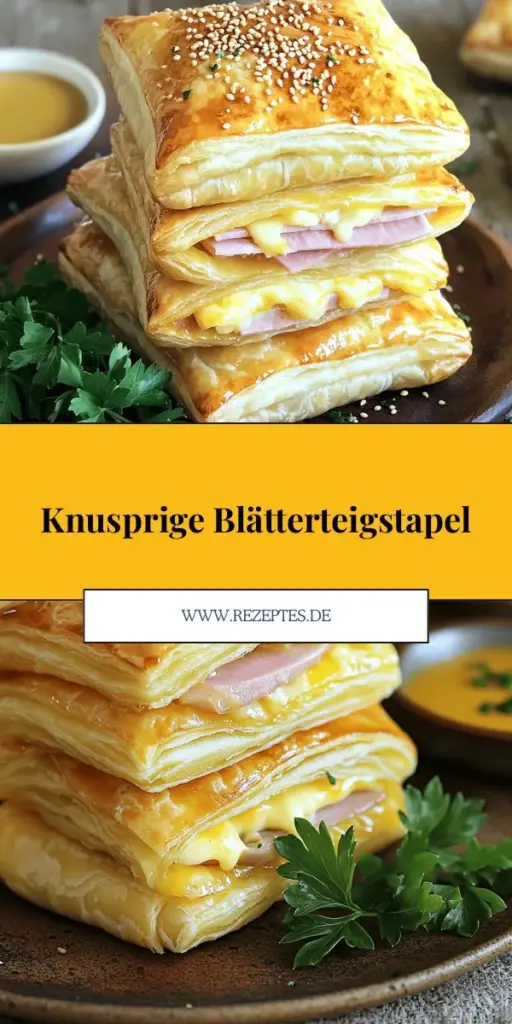 Entdecke die köstlichen Crispy Ham and Cheese Puff Pastry Stacks! Dieses einfache Rezept lässt dich mit Blätterteig köstliche Snacks kreieren, perfekt für Partys oder als Appetizer. Mit knusprigem Teig, herzhaftem Schinken und schmelzendem Käse sind sie ein Hit bei jedem Anlass. Lass deiner Kreativität freien Lauf und passe das Rezept nach deinem Geschmack an. Klicke jetzt, um die Schritt-für-Schritt-Anleitung und weitere Tipps zu entdecken!