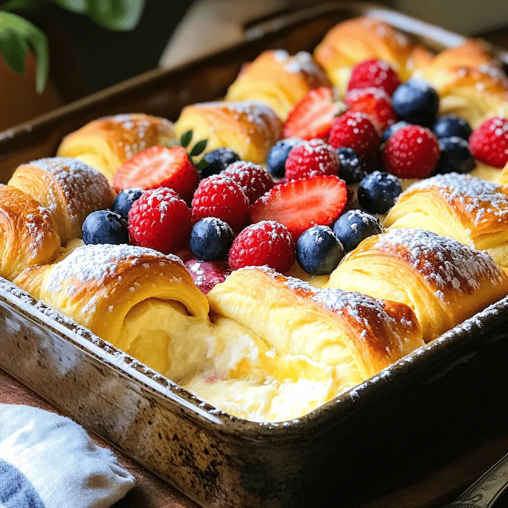 Für die Cheesecake Crescent Rolls Casserole benötigst du folgende Zutaten: - 2 Dosen gekühlte Croissant-Rollen - 225 g Frischkäse, weich - 100 g Kristallzucker - 1 TL Vanilleextrakt - 2 große Eier - 240 g saure Sahne - 60 g Puderzucker - 1 TL Zitronensaft - 60 g frische Beeren (Erdbeeren, Blaubeeren oder Himbeeren) zum Garnieren - Optional: Schlagsahne zum Servieren Achte darauf, dass der Frischkäse weich ist. So lässt er sich besser mixen. Die Eier sollten frisch sein, um den besten Geschmack zu erzielen. Die Croissant-Rollen sind die Basis. Verwende frische oder gefrorene Beeren für die Garnierung. Diese geben einen schönen Farb- und Geschmacksakzent. Falls du keinen Frischkäse magst, kannst du auch Ricotta verwenden. Statt saurer Sahne geht auch griechischer Joghurt. Für den Puderzucker kannst du normalen Zucker nehmen, aber dann eventuell mehr mixen. Wenn du keine frischen Beeren hast, benutze gefrorene oder sogar Kompott. Bereiten Sie zuerst alles vor. Heizen Sie den Ofen auf 175°C vor. Fetten Sie eine große Auflaufform ein. Verwenden Sie Antihaftspray oder Butter. Öffnen Sie die Dosen mit den Croissant-Rollen. Rollen Sie die erste Hälfte der Rollen aus. Legen Sie sie gleichmäßig in die Auflaufform. Drücken Sie die Rollen leicht zusammen. Damit entsteht eine geschlossene Schicht. Für die Füllung nehmen Sie eine Rührschüssel. Geben Sie den weichen Frischkäse hinein. Schlagen Sie ihn mit einem Mixer cremig. Fügen Sie dann den Kristallzucker nach und nach hinzu. Mixen Sie weiter, bis die Mischung glatt ist. Geben Sie den Vanilleextrakt dazu. Fügen Sie die Eier einzeln hinzu und mixen Sie gut. Dann kommt die saure Sahne dazu. Fügen Sie den Puderzucker und den Zitronensaft hinzu. Mischen Sie alles, bis es gut verbunden ist. Gießen Sie die Käsekuchenfüllung gleichmäßig über die Croissant-Rollen. Verteilen Sie sie sorgfältig mit einem Spatel. Rollen Sie die restlichen Croissant-Rollen aus. Legen Sie sie vorsichtig auf die Füllung. Es darf uneben aussehen – das macht es rustikal! Backen Sie den Auflauf 30 bis 35 Minuten. Die Oberseite sollte goldbraun sein. Die Füllung muss fest werden. Lassen Sie den Auflauf etwa 10 Minuten abkühlen. Bestreuen Sie ihn mit frischen Beeren. Schneiden Sie ihn in Stücke und servieren Sie ihn warm oder bei Raumtemperatur. Fügen Sie nach Wunsch etwas Schlagsahne hinzu. Ein häufiger Fehler ist, die Croissant-Rollen zu weit auseinander zu legen. Sie sollten gut zusammen gedrückt werden. So entsteht eine feste Basis. Achten Sie darauf, den Frischkäse nicht zu lange zu schlagen. Wenn er zu flüssig wird, wird die Füllung nicht fest. Auch die Backzeit ist wichtig. Überbacken Sie den Auflauf nicht, sonst wird er trocken. Die Kombination von Frischkäse und saurer Sahne gibt die beste Textur. Mixen Sie die Zutaten gut, aber nicht zu lange. Fügen Sie die Eier einzeln hinzu. So bleibt die Mischung schön luftig. Wenn die Füllung zu dick erscheint, können Sie etwas mehr saure Sahne hinzufügen. Das sorgt für eine samtige Konsistenz. Um den Auflauf schön zu machen, können Sie frische Beeren verwenden. Diese fügen Farbe und Geschmack hinzu. Streuen Sie Puderzucker oben drauf für einen süßen Touch. Wenn Sie es besonders lecker mögen, servieren Sie etwas Schlagsahne dazu. Eine Prise Zimt auf der Oberseite kann ebenfalls eine nette Note bringen. Probieren Sie verschiedene Beeren aus, um neue Geschmäcker zu entdecken! {{image_4}} Es gibt viele Wege, die Cheesecake Crescent Rolls Casserole zu variieren. Du kannst die Fruchtfüllung ändern, um neue Geschmäcker zu entdecken. Probiere zum Beispiel Kirschen oder Pfirsiche. Diese Früchte geben dem Auflauf eine neue Note. Auch das Hinzufügen von Schokoladenstückchen kann den Geschmack verändern. Kekse oder Nüsse geben einen tollen Crunch. Du kannst die Käsekuchenfüllung auch anpassen. Nutze Quark statt Frischkäse für einen leichteren Geschmack. Für eine süßere Note füge mehr Zucker hinzu. Wenn du eine weniger süße Variante willst, setze den Zucker herab. Du kannst auch aromatisierte Frischkäse verwenden. Eine Variante mit Karamellgeschmack bringt eine neue Dimension in das Gericht. Für eine glutenfreie Version nutze glutenfreie Croissant-Rollen. Diese gibt es in vielen Supermärkten. Wenn du eine vegane Variante machst, ersetze die Eier durch Apfelmus oder Leinsamen. Auch der Frischkäse kann durch eine pflanzliche Alternative ersetzt werden. Diese Optionen machen das Rezept für alle zugänglich. Das ist nur ein kleiner Einblick in die Variationen. Probiere die unterschiedlichen Optionen aus und finde deinen persönlichen Favoriten! Du kannst die vollständige Anleitung für das Rezept [Full Recipe] nutzen. Um deinen Cheesecake Crescent Rolls Casserole frisch zu halten, lagere ihn in einem luftdichten Behälter. Wenn du keinen hast, benutze Frischhaltefolie. Stelle sicher, dass der Auflauf vollständig abgekühlt ist, bevor du ihn einpackst. So vermeidest du, dass sich Kondenswasser bildet und die Konsistenz leidet. Im Kühlschrank bleibt der Auflauf 3 bis 5 Tage frisch. Wenn du ihn länger aufbewahren möchtest, friere ihn ein. Im Gefrierfach hält er bis zu 3 Monate. Achte darauf, ihn gut einzupacken, um Gefrierbrand zu vermeiden. Um den Auflauf wieder warm zu machen, heize deinen Ofen auf 175°C vor. Lege die Stücke in eine Auflaufform und decke sie mit Alufolie ab. Backe sie für 15 bis 20 Minuten oder bis sie warm sind. Alternativ kannst du auch die Mikrowelle nutzen. Erhitze die Stücke in kurzen Intervallen, um ein Überhitzen zu vermeiden. Um Cheesecake Crescent Rolls Casserole zu machen, heize den Ofen auf 175°C vor. Fette eine 23x33 cm große Auflaufform ein. Rolle die Croissant-Rollen aus und lege die Hälfte in die Form. Mische den Frischkäse mit Zucker, Vanille und Eiern. Füge die saure Sahne, Puderzucker und Zitronensaft hinzu. Gieße die Füllung über die Croissant-Rollen. Lege die restlichen Rollen darauf. Backe das Ganze für 30-35 Minuten. Lass es abkühlen und garnier mit frischen Beeren. Du findest die genauen Schritte im [Full Recipe]. Ja, du kannst die Croissant-Rollen selbst machen. Du benötigst Mehl, Hefe, Zucker, Salz, Butter und Milch. Mische die trockenen Zutaten und füge die Butter hinzu. Knete den Teig gut und lasse ihn gehen. Rolle ihn aus und forme die Croissants. Dies ist eine tolle Methode, um den perfekten Geschmack zu erzielen. Erdbeeren, Blaubeeren und Himbeeren sind perfekte Beeren für diesen Auflauf. Ihr frischer Geschmack ergänzt den Käsekuchen wunderbar. Du kannst sie frisch verwenden oder leicht pürieren. Experimentiere mit verschiedenen Beeren, um deinen Lieblingsgeschmack zu finden. In diesem Artikel haben wir alle wichtigen Zutaten für den Käsekuchen-Auflauf betrachtet. Wir haben Schritt für Schritt erklärt, wie man ihn zubereitet. Tipps helfen dir, häufige Fehler zu vermeiden. Außerdem haben wir Variationen für neue Geschmäcker vorgeschlagen. Zum Schluss erfährst du, wie du den Auflauf richtig lagerst. Jetzt bist du bereit, diesen leckeren Auflauf zu machen und deine Freund:innen zu beeindrucken. Viel Spaß beim Ausprobieren!