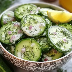 Für meinen cremigen Gurkensalat brauche ich einige frische Zutaten. Hier sind die Hauptzutaten: - 2 große Gurken, dünn geschnitten - 1 Tasse griechischer Joghurt - 1 Esslöffel Mayonnaise - 1 Esslöffel Apfelessig - 1 Teelöffel Knoblauchpulver - 1 Teelöffel frischer Dill, gehackt (oder ½ Teelöffel getrockneter Dill) - ½ Teelöffel Salz (nach Geschmack anpassen) - ¼ Teelöffel schwarzer Pfeffer - ¼ Tasse rote Zwiebel, fein gehackt - 1 Esslöffel Honig (optional für einen Hauch von Süße) Diese Zutaten bringen Frische und Geschmack. Der Joghurt sorgt für die Cremigkeit. Manchmal mag ich es, etwas mehr Geschmack hinzuzufügen. Hier sind einige optionale Zutaten, die du ausprobieren kannst: - Feta-Käse, zerbröselt - Kirschtomaten, halbiert - Avocado, gewürfelt - Paprika, gewürfelt - Frische Kräuter wie Petersilie oder Schnittlauch Diese Zutaten bringen neue Aromen und machen den Salat bunter. Wenn du Gurken kaufst, achte auf folgende Dinge: - Wähle feste Gurken ohne Druckstellen. - Achte auf eine glatte Haut ohne Falten. - Frische Gurken haben einen hellen, satten Farbton. Diese Tipps helfen dir, die besten Gurken für deinen Salat zu finden. So schmeckt dein cremiger Gurkensalat noch besser. Wenn du das Rezept nachlesen möchtest, findest du es in der Full Recipe. Zuerst waschen Sie die Gurken gründlich unter kaltem Wasser. Dies entfernt Schmutz und Pestizide. Schneiden Sie die Gurken dann mit einem scharfen Messer oder einem Mandolinenschneider in dünne Scheiben. Dünne Scheiben sorgen für eine zarte Textur. Legen Sie die geschnittenen Gurken in eine Schüssel. Wenn Sie möchten, können Sie etwas Salz darüber streuen. Das hilft, überschüssiges Wasser zu entziehen. Lassen Sie die Gurken für 10 Minuten stehen. In einer Rührschüssel kombinieren Sie den griechischen Joghurt, die Mayonnaise, den Apfelessig und das Knoblauchpulver. Fügen Sie den frischen Dill, das Salz und den schwarzen Pfeffer hinzu. Schlagen Sie alles mit einem Schneebesen gut durch. Achten Sie darauf, dass die Mischung glatt und gleichmäßig ist. Wenn Sie eine süße Note mögen, fügen Sie den Honig hinzu. Rühren Sie gut um, bis alles gut vermischt ist. In einer großen Salatschüssel verbinden Sie die geschnittenen Gurken mit den gehackten roten Zwiebeln. Gießen Sie das cremige Dressing über die Gurkenmischung. Werfen Sie alles vorsichtig, bis die Gurken gleichmäßig bedeckt sind. Lassen Sie den Salat für mindestens 30 Minuten im Kühlschrank ruhen. Diese Zeit hilft, die Aromen zu entfalten. Vor dem Servieren rühren Sie den Salat um und passen die Gewürze nach Belieben an. Genießen Sie diese frische und leckere Kombination! Um den Geschmack Ihres cremigen Gurkensalats zu verbessern, nutzen Sie frische Zutaten. Frische Gurken bringen mehr Aroma. Achten Sie darauf, die Gurken vor der Zubereitung gut zu waschen. Das Dressing sollte gut gemischt sein. Mischen Sie Joghurt und Mayonnaise gründlich, damit alles gleichmäßig verteilt ist. Dill und Knoblauchpulver verleihen dem Salat Tiefe. Ein Hauch von Honig bringt eine süße Note. Experimentieren Sie mit der Menge, um den perfekten Mix zu finden. Ein häufiger Fehler ist, die Gurken zu dick zu schneiden. Dünnere Scheiben sorgen für eine bessere Textur. Ein weiterer Fehler ist, das Dressing zu lange vor dem Servieren hinzuzufügen. Die Gurken verlieren Wasser und der Salat wird matschig. Achten Sie auch darauf, die Gewürze nicht zu übertreiben. Zu viel Salz oder Pfeffer kann den Geschmack überdecken. Probieren Sie den Salat immer vor dem Servieren, um sicherzustellen, dass er gut gewürzt ist. Für besondere Anlässe präsentiere ich den Salat in einer schönen, gekühlten Schüssel. Dies hält den Salat frisch und knackig. Garniere ihn mit frischem Dill und einem Zitronenschnitz. Das sieht nicht nur gut aus, sondern gibt auch einen frischen Kick. Serviere den Salat als Beilage zu gegrilltem Fleisch oder Fisch. Er passt perfekt zu BBQs oder Sommerpartys. Der cremige Gurkensalat ist ein echter Hit, der alle begeistert. {{image_4}} Wenn Sie eine vegetarische oder vegane Option wünschen, ersetzen Sie den Joghurt. Stattdessen nutzen Sie pflanzlichen Joghurt. Soja-, Kokos- oder Mandeljoghurt sind gute Optionen. Diese sind cremig und lecker. Sie können auch die Mayonnaise durch vegane Mayo ersetzen. Das gibt einen ähnlichen Geschmack ohne tierische Produkte. Fügen Sie andere Zutaten hinzu, um den Salat interessanter zu gestalten. Zum Beispiel können Sie Kirschtomaten oder Paprika hinzufügen. Diese bringen mehr Farbe und Geschmack. Auch Avocado ist eine tolle Wahl. Sie macht den Salat noch cremiger. Für einen Extra-Kick können Sie etwas Feta oder Oliven hinzufügen. Nutzen Sie die Saison, um frische Zutaten auszuwählen. Im Sommer probieren Sie frische Minze oder Basilikum. Diese Kräuter geben dem Salat einen frischen Geschmack. Im Herbst können Sie geröstete Kürbiswürfel hinzufügen. Das macht den Salat herzhaft und sättigend. Das Rezept lässt sich anpassen, um die besten Aromen der Saison zu nutzen. Bewahren Sie den cremigen Gurkensalat in einem luftdichten Behälter auf. Das hält ihn frisch. Stellen Sie den Behälter in den Kühlschrank. So bleibt der Salat kühl und lecker. Wenn Sie Reste haben, essen Sie sie schnell. Im Kühlschrank hält der Salat bis zu drei Tage. Nach dieser Zeit kann die Qualität sinken. Der Geschmack wird weniger frisch und die Textur kann sich ändern. Achten Sie darauf, den Salat vor dem Essen zu überprüfen. Schauen Sie sich den Salat genau an. Wenn Sie Schleim oder eine matschige Textur sehen, ist er schlecht. Ein unangenehmer Geruch ist ebenfalls ein Warnzeichen. Wenn Sie sich unsicher sind, werfen Sie den Salat lieber weg. Sicherheit geht vor! Du kannst den cremigen Gurkensalat bis zu zwei Tage im Voraus machen. Das gibt den Aromen Zeit, sich gut zu vermischen. Bewahre ihn in einem luftdichten Behälter im Kühlschrank auf. Achte darauf, dass du die Gurken erst kurz vor dem Servieren hinzufügst, um ihre Frische zu bewahren. Ja, cremiger Gurkensalat kann gesund sein. Er enthält frische Gurken, die viel Wasser und Ballaststoffe bieten. Der griechische Joghurt liefert Proteine und Kalzium. Wenn du die Mayonnaise und den Honig sparsam verwendest, bleibt der Salat leicht und nahrhaft. Achte auf die Portionsgröße und auf mögliche Allergene. Ja, du kannst den Salat einfach anpassen. Verdopple oder verdreifache die Zutaten, je nachdem, wie viele Gäste du hast. Du kannst auch verschiedene Gurkensorten ausprobieren. Für zusätzliche Vielfalt kannst du Paprika oder Kirschtomaten hinzufügen. Mixe die Zutaten gut, damit jeder Bissen lecker ist. Ich empfehle, das Dressing separat zu halten, bis du bereit bist, zu servieren. Das hält alles frisch und knackig. Du hast viel über den cremigen Gurkensalat gelernt. Wir haben die besten Zutaten und Tipps besprochen, um deinen Salat zu perfektionieren. Auch verschiedene Varianten und Lagerung haben wir behandelt. Denke daran, die Gurken gut auszuwählen und das Dressing sorgfältig zuzubereiten. Vermeide häufige Fehler, um den besten Geschmack zu erzielen. Mit diesen Ratschlägen bereitest du einen leckeren Gurkensalat, der jeden begeistert.