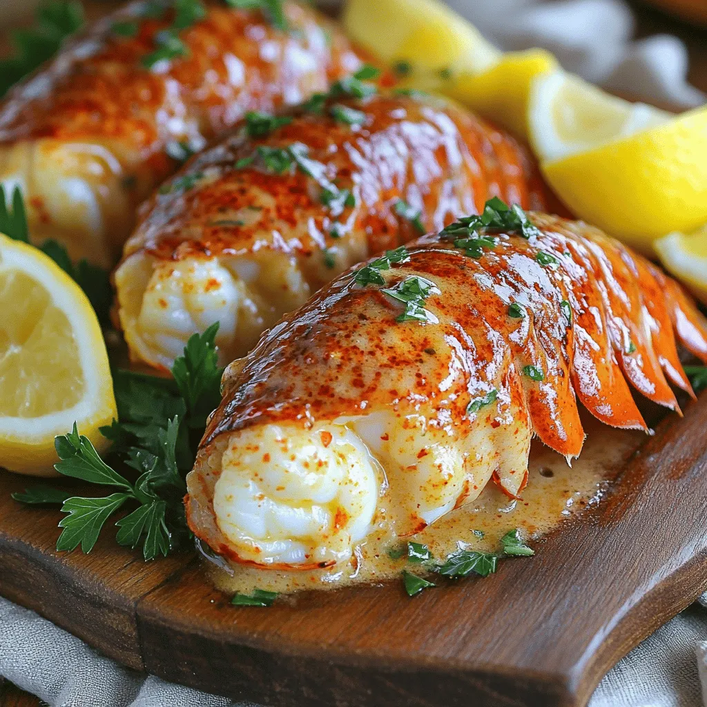 Um die besten cremigen Knoblauchbutter-Lobster-Schwänze zuzubereiten, benötigst du folgende Zutaten: - 4 Lobster-Schwänze - 120 g ungesalzene Butter - 4 Knoblauchzehen, fein gehackt - 240 ml Schlagsahne - 1 Teelöffel geräuchertes Paprikapulver - 1 Esslöffel Zitronensaft - 1 Teelöffel frische Petersilie, gehackt - Salz und Pfeffer nach Geschmack - Zitronenschnitze zum Servieren Diese Zutaten bieten eine perfekte Basis für das Gericht. Die Kombination aus Butter und Knoblauch sorgt für einen reichen Geschmack. Die Schlagsahne macht die Sauce schön cremig. Wenn du Lobster-Schwänze kaufst, achte darauf, sie frisch zu wählen. Achte auf diese Punkte: - Die Schale sollte fest und glänzend sein. - Der Lobster sollte frisch riechen, nicht fischig. - Der Schwanz sollte sich beim Drücken fest anfühlen. Frische Lobster-Schwänze garantieren den besten Geschmack in deinem Gericht. Falls du keine Lobster-Schwänze findest, gibt es tolle Alternativen. Du kannst Garnelen oder sogar Krabben verwenden. Diese Meeresfrüchte haben auch einen feinen Geschmack. Experimentiere mit den Zutaten, um den besten Genuss zu erleben. Du kannst das vollständige Rezept für cremige Knoblauchbutter-Lobster-Schwänze hier finden: [Full Recipe]. Heize deinen Ofen auf 190°C (375°F) vor. Dies ist wichtig, um die Lobster-Schwänze gleichmäßig zu garen. Bereite alle Zutaten vor. So sparst du Zeit beim Kochen und bleibst organisiert. Nimm die Lobster-Schwänze und lege sie auf ein Schneidebrett. Benutze eine Küchenschere, um die obere Schale der Schwänze vorsichtig einzuschneiden. Achte darauf, nicht bis zum Schwanzende zu schneiden. Ziehe die Schale dann vorsichtig auseinander, um das Lobster-Fleisch freizulegen. Dies macht es einfacher, die Knoblauchbuttersauce später hinzuzufügen. In einer großen Pfanne schmelze die ungesalzene Butter bei mittlerer Hitze. Füge die fein gehackten Knoblauchzehen hinzu und dünste sie für etwa 1-2 Minuten. Achte darauf, dass der Knoblauch nicht verbrennt, sonst wird die Sauce bitter. Gieße die Schlagsahne in die Pfanne und rühre ständig um. Füge geräuchertes Paprikapulver, Zitronensaft, Salz und Pfeffer hinzu. Lass die Mischung sanft köcheln. Koche sie etwa 5 Minuten, damit sie leicht eindickt. Lege die vorbereiteten Lobster-Schwänze in eine Auflaufform. Löffle eine großzügige Menge der Knoblauchbuttersauce über das freiliegende Lobster-Fleisch. Backe die Lobster-Schwänze im vorgeheizten Ofen für 15-20 Minuten. Das Lobster-Fleisch sollte opak und durchgegart sein. Baste die Schwänze während der Hälfte der Garzeit mit zusätzlicher Sauce. So intensivierst du den Geschmack. Nach dem Backen kannst du die Schwänze mit frischer Petersilie bestreuen. Für die vollständige Anleitung und weitere Details schau dir das [Full Recipe] an. Knoblauch gibt viel Geschmack. Er kann jedoch schnell bitter werden. Wenn du ihn zu lange kochst, verbrennt er. Achte darauf, die Hitze niedrig zu halten. Dünste den Knoblauch nur 1-2 Minuten. Sobald er duftet, ist es Zeit, die Sahne hinzuzufügen. So bleibt der Geschmack frisch und lecker. Für perfekte Lobster-Schwänze heize den Ofen auf 190 °C vor. Diese Temperatur sorgt dafür, dass das Fleisch gleichmäßig gart. Backe die Schwänze 15-20 Minuten lang. Achte darauf, dass das Fleisch opak und durchgegart ist. Ein guter Tipp ist, die Schwänze während des Backens mit der Sauce zu bestreichen. Das intensiviert den Geschmack und sorgt für eine schöne Kruste. Die Präsentation ist wichtig. Serviere die Lobster-Schwänze auf einer schönen Platte. Träufle die restliche Knoblauchbuttersauce darüber. Füge frische Zitronenschnitze hinzu, die man darüberpressen kann. Das bringt Frische und Farbe ins Gericht. Bestreue die Schwänze mit gehackter Petersilie für einen tollen Look. So macht das Essen noch mehr Spaß! {{image_4}} Für mehr Geschmack kannst du den Knoblauch mit Chili oder Cayennepfeffer kombinieren. Diese Zutaten bringen etwas Schärfe ins Gericht. Wenn du magst, füge auch frische Kräuter wie Thymian hinzu. Diese Kräuter geben den Lobster-Schwänzen einen neuen Twist. Experimentiere mit verschiedenen Gewürzen, um das Gericht nach deinem Geschmack anzupassen. Wenn du eine leichtere Version möchtest, ersetze die Butter durch Olivenöl. Du kannst auch die Sahne durch Kokosmilch ersetzen, um einen anderen Geschmack zu erhalten. Glutenfreie Brühe statt Sahne funktioniert auch gut. Diese Optionen machen das Gericht gesünder und passen zu verschiedenen Diäten. Zu den Lobster-Schwänzen passen viele Beilagen gut. Ein frischer grüner Salat bringt Leichtigkeit. Gegrillte Gemüse wie Spargel oder Zucchini ergänzen den Geschmack. Auch Knoblauchbrot ist eine tolle Option. Es saugt die köstliche Sauce auf. So wird deine Mahlzeit rund und lecker. Für die vollständige Rezeptanleitung, schau dir die [Full Recipe] an. Wenn du Reste von den cremigen Knoblauchbutter-Lobster-Schwänzen hast, bewahre sie in einem luftdichten Behälter auf. Das hält die Frische und den Geschmack. Du solltest die Reste binnen zwei Tagen essen, um die beste Qualität zu genießen. Im Kühlschrank halten sich die Reste etwa zwei Tage. Wenn du sie länger aufbewahren möchtest, friere sie ein. Im Gefrierschrank bleiben sie bis zu drei Monate frisch. Achte darauf, die Reste in Portionen einzufrieren. So kannst du später leichter nur die Menge auftauen, die du brauchst. Um die Lobster-Schwänze aufzuwärmen, nutze den Ofen. Heize ihn auf 180°C vor. Lege die Schwänze in eine Auflaufform und decke sie mit Alufolie ab. So bleibt die Feuchtigkeit erhalten. Erwärme sie etwa 10 bis 15 Minuten oder bis sie warm sind. Vermeide die Mikrowelle, denn das macht das Fleisch zäh. Halte immer etwas von der Knoblauchbuttersauce bereit, um den Geschmack zu verstärken. Für das vollständige Rezept schau dir die [Full Recipe] an. Die gesamte Zubereitung dauert nur etwa 30 Minuten. Du brauchst 10 Minuten, um die Zutaten vorzubereiten. Das Backen der Lobster-Schwänze dauert dann 15 bis 20 Minuten. So kannst du schnell ein leckeres Gericht zaubern. Ja, gefrorene Lobster-Schwänze sind eine gute Option. Stelle sicher, dass du sie vor dem Kochen vollständig auftauen lässt. Dies hilft, die Garzeit gleichmäßig zu gestalten. Achte darauf, dass sie gut abgetropft sind, um eine perfekte Textur zu erhalten. Zu cremigen Knoblauchbutter-Lobster-Schwänzen passen viele Beilagen. Hier sind einige Ideen: - Knoblauchbrot - Gegrilltes Gemüse - Reis oder Kartoffelpüree - Ein frischer Salat Diese Beilagen ergänzen den Geschmack des Lobsters und machen die Mahlzeit vollständiger. Ja, dieses Rezept ist auch für Anfänger gut geeignet. Die Schritte sind einfach und klar. Du brauchst nur ein paar grundlegende Kochkenntnisse. Wenn du die Anweisungen befolgst, wirst du sicher Erfolg haben. Du kannst das Rezept auch anpassen, um deinen eigenen Stil zu finden. Schau dir die Full Recipe an, um alle Schritte zu sehen. Cremige Knoblauchbutter-Lobster-Schwänze sind einfach und lecker. Wir haben die wichtigen Zutaten, die Schritt-für-Schritt-Anleitung und hilfreiche Tipps besprochen. Variationen und Aufbewahrungshinweise runden alles ab. Wenn du also deine Kochkünste erweitern möchtest, probiere dieses Rezept aus. Es ist perfekt für jede Gelegenheit. Du kannst auch deine eigenen Beilagen wählen. Ich hoffe, du genießt das Kochen und das Essen dieser leckeren Lobster-Schwänze.