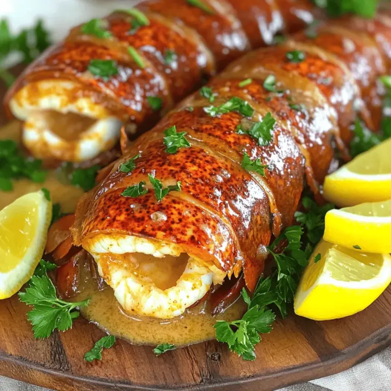 Um die besten cremigen Knoblauchbutter-Lobster-Schwänze zuzubereiten, benötigst du folgende Zutaten: - 4 Lobster-Schwänze - 120 g ungesalzene Butter - 4 Knoblauchzehen, fein gehackt - 240 ml Schlagsahne - 1 Teelöffel geräuchertes Paprikapulver - 1 Esslöffel Zitronensaft - 1 Teelöffel frische Petersilie, gehackt - Salz und Pfeffer nach Geschmack - Zitronenschnitze zum Servieren Diese Zutaten bieten eine perfekte Basis für das Gericht. Die Kombination aus Butter und Knoblauch sorgt für einen reichen Geschmack. Die Schlagsahne macht die Sauce schön cremig. Wenn du Lobster-Schwänze kaufst, achte darauf, sie frisch zu wählen. Achte auf diese Punkte: - Die Schale sollte fest und glänzend sein. - Der Lobster sollte frisch riechen, nicht fischig. - Der Schwanz sollte sich beim Drücken fest anfühlen. Frische Lobster-Schwänze garantieren den besten Geschmack in deinem Gericht. Falls du keine Lobster-Schwänze findest, gibt es tolle Alternativen. Du kannst Garnelen oder sogar Krabben verwenden. Diese Meeresfrüchte haben auch einen feinen Geschmack. Experimentiere mit den Zutaten, um den besten Genuss zu erleben. Du kannst das vollständige Rezept für cremige Knoblauchbutter-Lobster-Schwänze hier finden: [Full Recipe]. Heize deinen Ofen auf 190°C (375°F) vor. Dies ist wichtig, um die Lobster-Schwänze gleichmäßig zu garen. Bereite alle Zutaten vor. So sparst du Zeit beim Kochen und bleibst organisiert. Nimm die Lobster-Schwänze und lege sie auf ein Schneidebrett. Benutze eine Küchenschere, um die obere Schale der Schwänze vorsichtig einzuschneiden. Achte darauf, nicht bis zum Schwanzende zu schneiden. Ziehe die Schale dann vorsichtig auseinander, um das Lobster-Fleisch freizulegen. Dies macht es einfacher, die Knoblauchbuttersauce später hinzuzufügen. In einer großen Pfanne schmelze die ungesalzene Butter bei mittlerer Hitze. Füge die fein gehackten Knoblauchzehen hinzu und dünste sie für etwa 1-2 Minuten. Achte darauf, dass der Knoblauch nicht verbrennt, sonst wird die Sauce bitter. Gieße die Schlagsahne in die Pfanne und rühre ständig um. Füge geräuchertes Paprikapulver, Zitronensaft, Salz und Pfeffer hinzu. Lass die Mischung sanft köcheln. Koche sie etwa 5 Minuten, damit sie leicht eindickt. Lege die vorbereiteten Lobster-Schwänze in eine Auflaufform. Löffle eine großzügige Menge der Knoblauchbuttersauce über das freiliegende Lobster-Fleisch. Backe die Lobster-Schwänze im vorgeheizten Ofen für 15-20 Minuten. Das Lobster-Fleisch sollte opak und durchgegart sein. Baste die Schwänze während der Hälfte der Garzeit mit zusätzlicher Sauce. So intensivierst du den Geschmack. Nach dem Backen kannst du die Schwänze mit frischer Petersilie bestreuen. Für die vollständige Anleitung und weitere Details schau dir das [Full Recipe] an. Knoblauch gibt viel Geschmack. Er kann jedoch schnell bitter werden. Wenn du ihn zu lange kochst, verbrennt er. Achte darauf, die Hitze niedrig zu halten. Dünste den Knoblauch nur 1-2 Minuten. Sobald er duftet, ist es Zeit, die Sahne hinzuzufügen. So bleibt der Geschmack frisch und lecker. Für perfekte Lobster-Schwänze heize den Ofen auf 190 °C vor. Diese Temperatur sorgt dafür, dass das Fleisch gleichmäßig gart. Backe die Schwänze 15-20 Minuten lang. Achte darauf, dass das Fleisch opak und durchgegart ist. Ein guter Tipp ist, die Schwänze während des Backens mit der Sauce zu bestreichen. Das intensiviert den Geschmack und sorgt für eine schöne Kruste. Die Präsentation ist wichtig. Serviere die Lobster-Schwänze auf einer schönen Platte. Träufle die restliche Knoblauchbuttersauce darüber. Füge frische Zitronenschnitze hinzu, die man darüberpressen kann. Das bringt Frische und Farbe ins Gericht. Bestreue die Schwänze mit gehackter Petersilie für einen tollen Look. So macht das Essen noch mehr Spaß! {{image_4}} Für mehr Geschmack kannst du den Knoblauch mit Chili oder Cayennepfeffer kombinieren. Diese Zutaten bringen etwas Schärfe ins Gericht. Wenn du magst, füge auch frische Kräuter wie Thymian hinzu. Diese Kräuter geben den Lobster-Schwänzen einen neuen Twist. Experimentiere mit verschiedenen Gewürzen, um das Gericht nach deinem Geschmack anzupassen. Wenn du eine leichtere Version möchtest, ersetze die Butter durch Olivenöl. Du kannst auch die Sahne durch Kokosmilch ersetzen, um einen anderen Geschmack zu erhalten. Glutenfreie Brühe statt Sahne funktioniert auch gut. Diese Optionen machen das Gericht gesünder und passen zu verschiedenen Diäten. Zu den Lobster-Schwänzen passen viele Beilagen gut. Ein frischer grüner Salat bringt Leichtigkeit. Gegrillte Gemüse wie Spargel oder Zucchini ergänzen den Geschmack. Auch Knoblauchbrot ist eine tolle Option. Es saugt die köstliche Sauce auf. So wird deine Mahlzeit rund und lecker. Für die vollständige Rezeptanleitung, schau dir die [Full Recipe] an. Wenn du Reste von den cremigen Knoblauchbutter-Lobster-Schwänzen hast, bewahre sie in einem luftdichten Behälter auf. Das hält die Frische und den Geschmack. Du solltest die Reste binnen zwei Tagen essen, um die beste Qualität zu genießen. Im Kühlschrank halten sich die Reste etwa zwei Tage. Wenn du sie länger aufbewahren möchtest, friere sie ein. Im Gefrierschrank bleiben sie bis zu drei Monate frisch. Achte darauf, die Reste in Portionen einzufrieren. So kannst du später leichter nur die Menge auftauen, die du brauchst. Um die Lobster-Schwänze aufzuwärmen, nutze den Ofen. Heize ihn auf 180°C vor. Lege die Schwänze in eine Auflaufform und decke sie mit Alufolie ab. So bleibt die Feuchtigkeit erhalten. Erwärme sie etwa 10 bis 15 Minuten oder bis sie warm sind. Vermeide die Mikrowelle, denn das macht das Fleisch zäh. Halte immer etwas von der Knoblauchbuttersauce bereit, um den Geschmack zu verstärken. Für das vollständige Rezept schau dir die [Full Recipe] an. Die gesamte Zubereitung dauert nur etwa 30 Minuten. Du brauchst 10 Minuten, um die Zutaten vorzubereiten. Das Backen der Lobster-Schwänze dauert dann 15 bis 20 Minuten. So kannst du schnell ein leckeres Gericht zaubern. Ja, gefrorene Lobster-Schwänze sind eine gute Option. Stelle sicher, dass du sie vor dem Kochen vollständig auftauen lässt. Dies hilft, die Garzeit gleichmäßig zu gestalten. Achte darauf, dass sie gut abgetropft sind, um eine perfekte Textur zu erhalten. Zu cremigen Knoblauchbutter-Lobster-Schwänzen passen viele Beilagen. Hier sind einige Ideen: - Knoblauchbrot - Gegrilltes Gemüse - Reis oder Kartoffelpüree - Ein frischer Salat Diese Beilagen ergänzen den Geschmack des Lobsters und machen die Mahlzeit vollständiger. Ja, dieses Rezept ist auch für Anfänger gut geeignet. Die Schritte sind einfach und klar. Du brauchst nur ein paar grundlegende Kochkenntnisse. Wenn du die Anweisungen befolgst, wirst du sicher Erfolg haben. Du kannst das Rezept auch anpassen, um deinen eigenen Stil zu finden. Schau dir die Full Recipe an, um alle Schritte zu sehen. Cremige Knoblauchbutter-Lobster-Schwänze sind einfach und lecker. Wir haben die wichtigen Zutaten, die Schritt-für-Schritt-Anleitung und hilfreiche Tipps besprochen. Variationen und Aufbewahrungshinweise runden alles ab. Wenn du also deine Kochkünste erweitern möchtest, probiere dieses Rezept aus. Es ist perfekt für jede Gelegenheit. Du kannst auch deine eigenen Beilagen wählen. Ich hoffe, du genießt das Kochen und das Essen dieser leckeren Lobster-Schwänze.