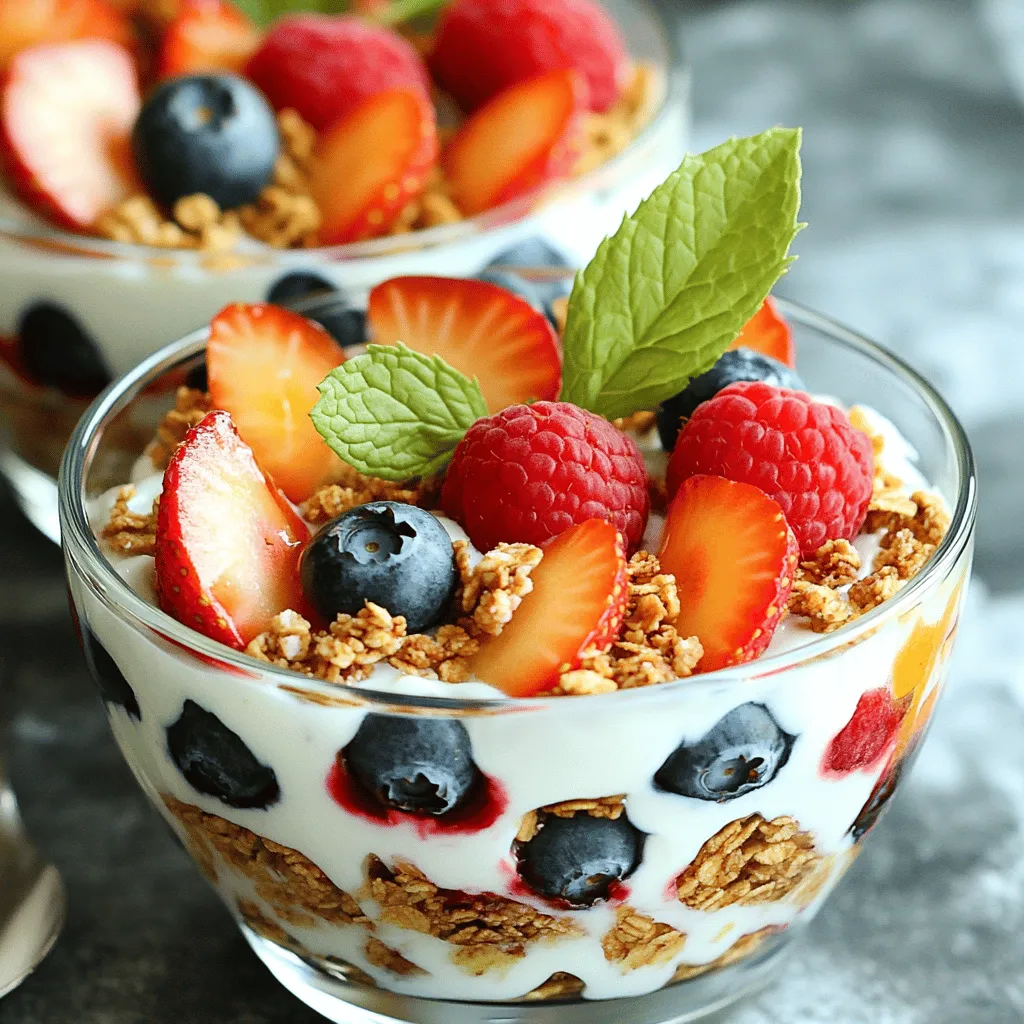 Für mein Spring Berry Parfait benötige ich frische und köstliche Zutaten. Hier sind die Hauptzutaten: - 2 Tassen gemischte Beeren (Erdbeeren, Heidelbeeren, Himbeeren) - 2 Tassen griechischer Joghurt (natur oder vanille) - 1 Tasse Granola (nach Wahl) - 2 Esslöffel Honig oder Ahornsirup (optional) - Frische Minzblätter zur Dekoration Diese Zutaten schaffen eine perfekte Balance zwischen Süße und Frische. Der Joghurt gibt dem Parfait eine cremige Basis. Granola fügt den Crunch hinzu und die Beeren bringen Farbe und Geschmack. Das Schöne an einem Parfait ist die Flexibilität. Du kannst die Zutaten leicht anpassen. Hier sind einige Ideen: - Joghurtvariationen: Verwende pflanzlichen Joghurt für eine vegane Option. - Granola: Experimentiere mit verschiedenen Geschmäckern, wie Nuss- oder Schokoladengranola. - Süßungsmittel: Probiere Agavendicksaft oder Kokosblütenzucker als Alternativen. - Zusätzliche Schichten: Füge ein paar Nüsse oder Samen für mehr Textur hinzu. Die Wahl der besten Beeren ist entscheidend. Hier sind Tipps zur Auswahl: - Frische: Achte darauf, dass die Beeren fest und saftig sind. - Farbe: Suche nach tiefen, leuchtenden Farben. Das zeigt Frische und Geschmack. - Geruch: Rieche an den Beeren. Sie sollten frisch und süß duften. - Saison: Kaufe Beeren in der Saison. Sie sind oft günstiger und geschmackvoller. Für das beste Ergebnis wähle hochwertige Zutaten. Das macht dein Parfait noch köstlicher! Du findest das vollständige Rezept im Abschnitt "Full Recipe". Für dieses Rezept brauchst du nur 15 Minuten. Du benötigst: - 2 Tassen gemischte Beeren (Erdbeeren, Heidelbeeren, Himbeeren) - 2 Tassen griechischer Joghurt (natur oder vanille) - 1 Tasse Granola (nach Wahl) - 2 Esslöffel Honig oder Ahornsirup (optional) - Frische Minzblätter zur Dekoration - Eine Schüssel - Klare Serviergläser oder -schalen 1. Wasche die gemischten Beeren gründlich unter kaltem Wasser. Entferne die grünen Teile der Erdbeeren und schneide sie in kleinere Stücke. 2. Vermenge in einer Schüssel den griechischen Joghurt mit Honig oder Ahornsirup, um ihm eine süße Note zu verleihen. Rühre alles gut um, bis die Masse gleichmäßig ist. 3. Nimm die klaren Serviergläser und beginne mit dem Schichten. Starte mit einer Schicht Joghurt am Boden (etwa 1/4 Tasse). 4. Füge eine Schicht Granola hinzu (ca. 2 Esslöffel) über das Joghurt. 5. Darauf folgt eine großzügige Handvoll gemischte Beeren. 6. Wiederhole die Schichten, bis du den oberen Rand der Gläser erreichst. Beende das Schichten mit einer Schicht Beeren. 7. Träufle etwas mehr Honig oder Ahornsirup auf die oberste Schicht und garniere mit frischen Minzblättern. 8. Serviere das Parfait sofort oder kühle es bis zu einer Stunde im Kühlschrank für einen erfrischenden Genuss. Eine schöne Anordnung macht das Parfait noch ansprechender. Hier sind meine besten Tipps: - Beginne mit einer gleichmäßigen Schicht Joghurt. Das gibt eine feste Basis. - Verwende frische, bunte Beeren für eine tolle Optik. Mische verschiedene Farben. - Granola sorgt für einen tollen Crunch. Streue es gleichmäßig über die Beeren. - Denke daran, am Ende die Beeren oben zu platzieren. Das sieht frisch und einladend aus. - Eine dekorative Schicht Granola oben gibt nicht nur Crunch, sondern sieht auch toll aus. Wählen Sie griechischen Joghurt für eine cremige Textur. Er hat einen tollen Geschmack und ist dick. Natur oder Vanille sind gute Optionen. Achten Sie auf die Zutatenliste. Je weniger Zutaten, desto besser. Vermeiden Sie Joghurt mit Zucker oder künstlichen Aromen. Ein guter Joghurt verbessert den Geschmack Ihres Parfaits. Passen Sie die Mengen nach Ihrem Geschmack an. Mögen Sie es süßer? Fügen Sie mehr Honig oder Sirup hinzu. Wenn Sie weniger Joghurt möchten, reduzieren Sie die Menge. Granola kann durch Nüsse oder Haferflocken ersetzt werden. Für eine leichtere Variante nutzen Sie fettfreien Joghurt. Experimentieren Sie mit verschiedenen Zutaten! Ein häufiger Fehler ist das Überfüllen der Gläser. Schichten Sie die Zutaten gleichmäßig für einen schönen Look. Verwenden Sie zu viele Beeren oder Granola? Das kann matschig werden. Achten Sie darauf, die Beeren nicht zu zerdrücken. Lassen Sie das Parfait nach dem Schichten etwas ruhen. So setzen sich die Aromen besser. {{image_4}} Für eine vegane Version des Spring Berry Parfait ersetze ich den Joghurt mit pflanzlichem Joghurt. Kokosnuss- oder Mandeljoghurt sind tolle Alternativen. Sie haben einen milden Geschmack und passen gut zu den Beeren. Du kannst auch Agavensirup anstelle von Honig verwenden, um das Parfait süß zu machen. Achte darauf, dass die Zutaten vegan sind. Wenn du eine glutenfreie Option möchtest, ist es einfach! Wähle glutenfreies Granola. Viele Marken bieten leckere Sorten an, die gut schmecken. Du kannst auch Haferflocken verwenden, die als Basis dienen. Sie schmecken toll und sind gesund. Die Auswahl der Beeren macht dein Parfait besonders. Im Frühling sind Erdbeeren und Himbeeren frisch. Im Sommer kannst du Heidelbeeren und Brombeeren hinzufügen. Im Herbst bieten sich Preiselbeeren an, und im Winter kannst du gefrorene Beeren nutzen. Variiere die Beeren je nach Saison für neue Geschmäcker. Das macht dein Parfait immer frisch und spannend. Wenn du alle diese Variationen ausprobierst, wirst du immer wieder neue Geschmackserlebnisse haben! Für das komplette Rezept schau dir die [Full Recipe] an. Lagern Sie Ihr Spring Berry Parfait im Kühlschrank. Nutzen Sie einen luftdichten Behälter. So bleibt es frisch und lecker. Achten Sie darauf, dass die Schichten nicht zerdrückt werden. Wenn Sie das Parfait länger aufbewahren möchten, decken Sie es gut ab. Das hilft, die Feuchtigkeit zu bewahren. Das Parfait bleibt bis zu zwei Tage frisch. Nach einem Tag können die Beeren weich werden. Granola kann weich werden, wenn es zu lange im Joghurt liegt. Ich empfehle, Granola separat zu lagern. So bleibt der Crunch erhalten. Haben Sie noch Beeren oder Joghurt übrig? Verwenden Sie sie in Smoothies oder auf Haferflocken. Sie können auch Beeren in Muffins oder Pancakes geben. Das gibt neuen Geschmack und verhindert Lebensmittelverschwendung. Experimentieren Sie mit verschiedenen Kombinationen. So bleibt das Kochen spannend und kreativ. Ein Spring Berry Parfait ist nährstoffreich und gesund. Es enthält frische Beeren, die reich an Vitaminen sind. Zum Beispiel sind Erdbeeren voll mit Vitamin C. Heidelbeeren sind gut für das Herz. Himbeeren sind reich an Ballaststoffen. Der griechische Joghurt bringt zusätzlich Proteine. Granola fügt gesunde Fette und Kohlenhydrate hinzu. Insgesamt hat jede Portion etwa: - Kalorien: 250-300 - Proteine: 10-15 g - Fette: 5-10 g - Kohlenhydrate: 40-50 g Diese Werte können je nach Zutaten variieren. Achten Sie darauf, natürliche Süßstoffe wie Honig sparsam zu verwenden. Ja, gefrorene Beeren sind eine gute Option. Sie sind oft günstiger und halten länger. Achten Sie darauf, sie vor der Verwendung gut abzutauen. Gefrorene Beeren können auch mehr Saft abgeben. Dies macht das Parfait saftiger. Verwenden Sie sie in der gleichen Menge wie frische Beeren. Ja, das Parfait ist perfekt für Kinder. Es ist bunt und sieht appetitlich aus. Kinder lieben die Süße der Beeren und den Joghurt. Außerdem können Sie die Zutaten anpassen. Fügen Sie weniger Honig hinzu oder verwenden Sie Fruchtpüree. Dies macht es gesünder. Kinder können auch beim Schichten helfen. So wird das Kochen zu einem spaßigen Erlebnis! Diese Anleitung zeigt, wie man ein köstliches Spring Berry Parfait zubereitet. Wir haben die besten Zutaten, die richtige Zubereitung und nützliche Tipps besprochen. Du weißt jetzt, welche Beeren gut passen und wie du das Parfait aufbewahrst. Denke daran, Anpassungen vorzunehmen, um es zu deinem persönlichen Hit zu machen. Mit diesen einfachen Schritten kannst du sicherstellen, dass es gelingt. Probiere es aus und genieße dein Dessert!
