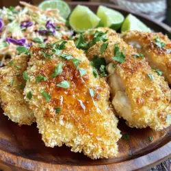 - Hähnchenschenkel: 680 g, ohne Haut und Knochen - Buttermilch: 240 ml - Weizenmehl: 120 g - Panko-Brösel: 120 g - Geräuchertes Paprikapulver: 2 Teelöffel - Knoblauchpulver: 1 Teelöffel - Zwiebelpulver: 1 Teelöffel - Cayennepfeffer: 1 Teelöffel (nach Geschmack) - Salz: 1 Teelöffel - Schwarzer Pfeffer: 1/2 Teelöffel - Olivenöl: 2 Esslöffel - Scharfer Honig: 60 ml oder 3 Esslöffel Honig mit 1 Esslöffel scharfer Soße - Frische Petersilie: zum Garnieren Ich liebe es, mit frischen Zutaten zu arbeiten. Die Hauptzutaten machen das Hähnchen zart und knusprig. Die Buttermilch hilft, das Hähnchen weich zu machen. Panko-Brösel bringen eine tolle Knusprigkeit. Die Gewürze machen das Gericht besonders. Geräuchertes Paprikapulver gibt einen tollen Geschmack. Cayennepfeffer sorgt für die richtige Schärfe. Du kannst die Menge nach deinem Geschmack anpassen. Die Glasur mit scharfem Honig setzt das i-Tüpfelchen. Sie sorgt für eine süße und scharfe Note, die einfach köstlich ist. Mit frischer Petersilie garnieren macht das Gericht noch schöner. Das ist alles, was du für dein Baked Crunchy Hot Honey Chicken brauchst. Wenn du die vollständige Rezeptanleitung möchtest, schaue dir die [Full Recipe] an. Lege die Hähnchenschenkel in eine große Schüssel. Gieße die Buttermilch über das Hähnchen. Achte darauf, dass alles gut bedeckt ist. Decke die Schüssel ab. Stelle sie für mindestens 1 Stunde in den Kühlschrank. Wenn du mehr Zeit hast, lasse das Hähnchen über Nacht marinieren. So wird es zart und saftig. Heize deinen Ofen auf 220°C (425°F) vor. Während der Ofen sich aufheizt, bereite dein Backblech vor. Lege es mit Backpapier aus. Dies hilft, die Reinigung einfach zu machen und sorgt für knusprige Hähnchenteile. Jetzt kommt der spannende Teil! In einer flachen Schüssel mische das Weizenmehl, Paprikapulver, Knoblauchpulver, Zwiebelpulver, Cayennepfeffer, Salz und schwarzen Pfeffer. In einer anderen Schüssel sind die Panko-Brösel bereit. Nimm das Hähnchen aus der Buttermilch. Lass die überschüssige Flüssigkeit abtropfen. Wälze jedes Stück zuerst im Mehl und dann in den Panko-Bröseln. Drücke leicht, damit die Brösel gut haften. Lege die panierten Hähnchenteile auf das Backblech. Träufle etwas Olivenöl über die Oberseite. Backe das Hähnchen für 25-30 Minuten. Es sollte goldbraun und knusprig sein. Stelle sicher, dass die Innentemperatur 74°C (165°F) erreicht. In den letzten fünf Minuten, träufle den scharfen Honig darüber. Lass das Hähnchen die Glasur leicht karamelisieren. Das ist die perfekte Art, dein Baked Crunchy Hot Honey Chicken zuzubereiten! Du findest das vollständige Rezept im Abschnitt "Zutaten". Um die perfekte Knusprigkeit zu erreichen, verwende frische Panko-Brösel. Panko hat eine luftige Textur. Diese Brösel machen das Hähnchen knuspriger als normale Brösel. Sie sorgen für ein tolles Mundgefühl. Du wirst den Unterschied sofort schmecken. Sei kreativ mit den Gewürzen! Experimentiere mit verschiedenen Gewürzen. Probiere zum Beispiel italienische Kräuter oder etwas Zitronenschale. Diese Variationen geben dem Hähnchen einen neuen Geschmack. Es bleibt spannend und lecker. Jeder Biss wird ein neues Erlebnis. Achte darauf, dass das Hähnchen eine Innentemperatur von 74°C (165°F) erreicht. Dies ist wichtig für die Sicherheit. Du kannst ein Fleischthermometer verwenden. So weißt du genau, wann das Hähnchen fertig ist. Das sorgt für saftiges, zartes Fleisch. {{image_4}} Wenn du nach einer vegetarischen Option suchst, probiere Blumenkohl oder Tofu. Diese Alternativen nehmen die Marinade gut auf. Sie bieten den gleichen tollen Geschmack und die knusprige Textur. Blumenkohl kannst du in Röschen teilen, Tofu in Würfel schneiden. Das sorgt für Abwechslung auf dem Tisch und ist gesund. Die Glasur ist wichtig für den Geschmack. Du kannst mit verschiedenen Aromen experimentieren. Probiere Knoblauch-Honig für eine herzhafte Note oder BBQ-Glasur für eine süßliche Variante. Diese verschiedenen Geschmäcker geben dem Gericht einen neuen Charakter. Du kannst auch deine eigene Mischung machen, um die perfekte Balance zu finden. Um das Gericht abzurunden, serviere es mit Beilagen. Coleslaw ist frisch und knusprig und passt perfekt. Gebratenes Gemüse bringt Farben und Nährstoffe auf den Teller. Beide Beilagen ergänzen das Hot Honey Hähnchen ideal und machen die Mahlzeit vollwertig. Experimentiere mit verschiedenen Kombinationen, um deinen Lieblingsmix zu finden. Bewahre das übrig gebliebene Hähnchen in einem luftdichten Behälter auf. So bleibt es frisch und lecker. Ich empfehle, das Hähnchen innerhalb von drei Tagen zu essen. Bei richtiger Lagerung bleibt der Geschmack gut erhalten. Friere die Reste in Portionen für bis zu 3 Monate ein. Das macht es einfach, eine schnelle Mahlzeit zu haben. Achte darauf, das Hähnchen gut einzupacken, um Gefrierbrand zu vermeiden. Verwende am besten Gefrierbeutel oder -dosen. Heiz das Hähnchen im Ofen für bestmögliche Textur wieder auf. Stelle den Ofen auf 180°C (350°F). Lege das Hähnchen auf ein Backblech und decke es mit Alufolie ab. Das schützt die Kruste und sorgt für saftiges Fleisch. Erwärme es für etwa 20 Minuten oder bis es heiß ist. So bleibt das Hähnchen knusprig und lecker. Ich empfehle, das Hähnchen mindestens 1 Stunde zu marinieren. So wird es zart. Am besten ist es, wenn du es über Nacht im Kühlschrank lässt. Dadurch zieht die Buttermilch tief ins Fleisch ein. Das macht das Hähnchen saftiger und schmackhafter. Ja, du kannst das Rezept ganz einfach glutenfrei machen. Verwende glutenfreies Mehl und glutenfreies Paniermehl. Es gibt viele gute Optionen im Handel. Achte darauf, die richtige Marke zu wählen, damit der Geschmack stimmt. Ja, die Backzeit kann variieren. Sie hängt von der Dicke der Hähnchenschenkel ab. Ein Fleischthermometer ist hier sehr hilfreich. Stelle sicher, dass die Innentemperatur 74°C erreicht. So bist du sicher, dass das Hähnchen durchgegart ist. Um leckeres Hähnchen zuzubereiten, zähle auf die richtigen Zutaten und Schritte. Du brauchst Hähnchenschenkel, Buttermilch, Gewürze und Panko-Brösel. Marinieren, backen und richtig würzen sind der Schlüssel. Denke auch an Variationen, wie vegetarische Alternativen oder andere Glasuren. Achte darauf, wie du die Reste lagerst, um Geschmack zu bewahren. Mit diesen Tipps kannst du köstliche Gerichte zaubern, die jeder liebt. Experimentiere und finde deine Lieblingsversion!
