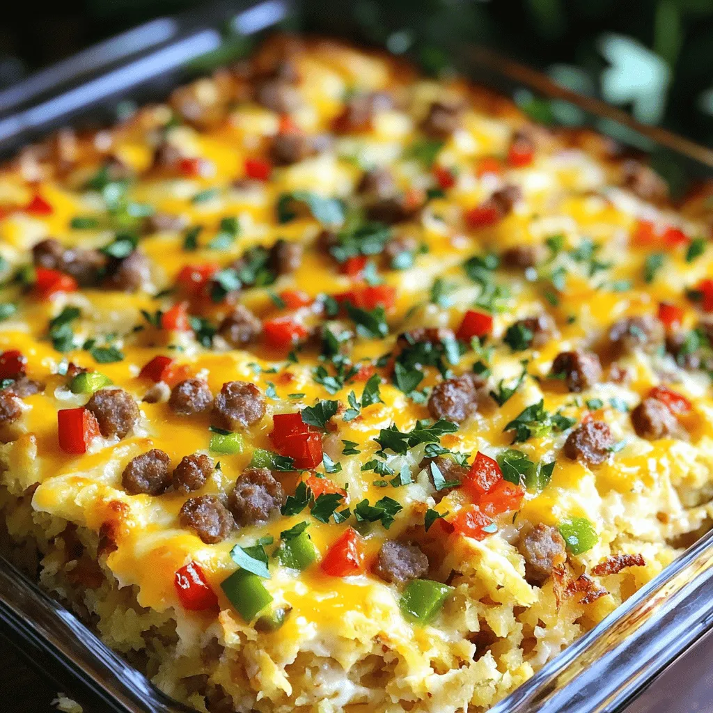 - 500 g Frühstückswurst (mild oder scharf, je nach Geschmack) - 6 große Eier - 480 ml Vollmilch - 4 Tassen gefrorene Hash Browns (aufgetaut) - 1 Tasse geriebener Cheddar-Käse Diese Hauptzutaten sind wichtig für den Geschmack. Die Wurst gibt dem Auflauf eine herzhafte Note. Ich bevorzuge eine milde Wurst, aber scharfe Wurst bringt mehr Kick. Eier und Milch verbinden alles gut. Sie machen den Auflauf schön fluffig. Hash Browns sorgen für eine knusprige Basis. Cheddar-Käse bringt die Cremigkeit und einen tollen Geschmack. - 1/2 Tasse gewürfelte Paprika (rot und grün für mehr Farbe) - 1/2 Tasse gewürfelte Zwiebel - 1 Teelöffel Knoblauchpulver - 1 Teelöffel Zwiebelpulver - 1/2 Teelöffel Paprika - Salz und Pfeffer nach Geschmack Die gewürfelte Paprika bringt Farbe und Frische. Zwiebeln fügen einen süßen, herzhaften Geschmack hinzu. Gewürze sind wichtig, um alles abzurunden. Knoblauchpulver und Zwiebelpulver geben mehr Tiefe. Ein wenig Paprika sorgt für eine angenehme Würze. Vergessen Sie nicht, mit Salz und Pfeffer zu würzen. Diese kleinen Zutaten machen einen großen Unterschied. - Frische Petersilie - Beilagenempfehlungen Frische Petersilie bringt Farbe und Frische. Sie macht den Auflauf schöner. Für Beilagen empfehle ich frisches Obst oder Joghurt. Diese Beilagen passen gut zum Auflauf. Sie bringen eine süße Note und ergänzen die herzhaften Aromen. So wird Ihr Frühstück noch leckerer. Für die vollständige Anleitung und Zubereitung schauen Sie sich das [Full Recipe] an. Zuerst brate die Wurst in einer großen Pfanne. Ich empfehle, die Wurst bei mittlerer Hitze zu braten. Zerbrich die Wurst mit einem Holzlöffel, bis sie ganz braun ist. Lass überschüssiges Fett abtropfen, um die Mischung leicht zu halten. Nimm die Pfanne dann vom Herd. Nächster Schritt: die Eimischung. Verquirle in einer großen Schüssel die Eier mit der Vollmilch. Füge das Knoblauchpulver, Zwiebelpulver, Paprika, Salz und Pfeffer hinzu. Mische alles gut, bis die Flüssigkeit gleichmäßig aussieht. Jetzt wird es spannend! Fette eine große Auflaufform ein, etwa 23x33 cm. Verteile die aufgetauten Hash Browns gleichmäßig am Boden. Diese geben dem Auflauf eine tolle Basis. Darüber schichtest du die gebratene Wurst. Füge dann die gewürfelten Paprika und Zwiebeln hinzu. Sie bringen Farbe und Frische in das Gericht. Gieße die Eimischung gleichmäßig über die Schichten. So sind alle Zutaten gut bedeckt. Heize deinen Ofen auf 175°C vor. Schiebe die Auflaufform dann in den Ofen und backe den Auflauf für 45 bis 50 Minuten. Der Auflauf ist fertig, wenn die Eier fest sind und die Oberseite goldbraun aussieht. Hole den Auflauf aus dem Ofen und lasse ihn etwa 10 Minuten abkühlen. So lässt er sich besser schneiden. Garniere den Auflauf nach Belieben mit frischer Petersilie. Jetzt ist dein Wurst Frühstücksauflauf bereit zum Servieren! Für das vollständige Rezept, siehe [Full Recipe]. Um die perfekte Konsistenz zu erreichen, mische die Eier gut. Ich nutze eine große Schüssel und verquirle die Eier mit der Milch. So wird die Eimischung schön glatt. Die Backzeit ist wichtig. Stelle den Timer auf 45 bis 50 Minuten. Achte darauf, dass die Oberseite goldbraun ist. Wenn du eine dünne Schicht machst, kann der Auflauf schneller gar werden. Die Wahl der Wurst ist entscheidend. Ich empfehle, Frühstückswurst zu verwenden. Du kannst milde oder scharfe Wurst nehmen, je nach Vorliebe. Brate die Wurst in einer Pfanne an. Zerkleinere sie mit einem Holzlöffel, bis sie gut durchgegart ist. Lass überschüssiges Fett abtropfen, damit der Auflauf nicht zu fettig wird. Gewürze machen den Auflauf besonders lecker. Neben Salz und Pfeffer kannst du auch andere Gewürze hinzufügen. Ich empfehle Paprika und Knoblauchpulver. Du kannst auch frische Kräuter wie Thymian oder Oregano nutzen. Probiere verschiedene Kombinationen aus, um deinen eigenen Geschmack zu finden. Mehr Gewürze bringen mehr Freude! Für die vollständige Anleitung und weitere Tipps, schau dir das [Full Recipe] an. {{image_4}} Wenn Sie eine vegetarische oder vegane Option suchen, gibt es viele tolle Ersatzmöglichkeiten. Statt der Wurst können Sie zum Beispiel gewürzte Soja-Wurst oder Linsen verwenden. Diese geben dem Auflauf einen herzhaften Geschmack. Für eine vegane Variante sollten Sie auch die Eier und die Milch ersetzen. Pflanzenbasierte Milch-Optionen wie Mandel- oder Hafermilch funktionieren gut. Diese Milchsorten sind leicht und geben dem Gericht eine cremige Textur. Sie können auch eine Mischung aus Cashew- oder Kokosmilch verwenden, um den Geschmack zu variieren. Für mehr Geschmack können Sie zusätzliche Zutaten hinzufügen. Spinat ist eine großartige Wahl. Er bringt frische Aromen und eine schöne Farbe in den Auflauf. Auch Pilze sind eine tolle Ergänzung. Sie geben dem Gericht eine herzhafte Note. Fühlen Sie sich frei, kreativ zu sein. Zucchini, Tomaten oder sogar Brokkoli können ebenfalls hinzugefügt werden. Diese Zutaten sorgen für mehr Nährstoffe und machen das Gericht bunter. Wenn Sie glutenfrei essen, können Sie diesen Auflauf trotzdem genießen. Verwenden Sie glutenfreie Hash Browns. Diese sind oft in Supermärkten erhältlich. Achten Sie auch darauf, dass die Wurst glutenfrei ist. Für laktosefreie Varianten können Sie einfach eine laktosefreie Milch-Option wählen. Auch laktosefreier Käse kann verwendet werden. So bleibt der Geschmack erhalten, ohne auf Milchprodukte verzichten zu müssen. Für das Rezept können Sie alle diese Varianten ausprobieren. So finden Sie die perfekte Mischung für Ihren Geschmack. Weitere Details finden Sie in der [Full Recipe]. Um die Reste des Wurst Frühstücksauflaufs frisch zu halten, lege sie in einen luftdichten Behälter. Achte darauf, dass der Auflauf abgekühlt ist, bevor du ihn lagerst. So bleibt er länger lecker. Im Kühlschrank kannst du die Reste bis zu fünf Tage aufbewahren. Wenn du ihn später essen willst, wärme ihn im Ofen auf. Das gibt ihm die beste Textur zurück. Falls du nicht alle Portionen sofort essen kannst, friere den Auflauf ein. Teile ihn in Portionen auf, bevor du ihn in den Gefrierschrank legst. Verwende gefriergeeignete Behälter oder Folie. So bleibt der Auflauf bis zu drei Monate frisch. Um sicherzustellen, dass der Auflauf beim Auftauen gut schmeckt, tau ihn im Kühlschrank über Nacht auf. Danach kannst du ihn im Ofen aufwärmen. Die Reste sind bis zu fünf Tage im Kühlschrank sicher. Wenn du den Auflauf eingefroren hast, kannst du ihn bis zu drei Monate aufbewahren. Achte darauf, die Reste vor dem Essen gut zu prüfen. Wenn sie seltsam riechen oder anders aussehen, wirf sie lieber weg. Sicherheit geht vor! Die Zubereitung eines Wurst-Frühstücksauflaufs dauert etwa 15 Minuten. Danach backt der Auflauf für 45 bis 50 Minuten. Insgesamt haben Sie also in etwa einer Stunde ein leckeres Gericht. Es ist wichtig, den Auflauf gut im Auge zu behalten, damit er nicht zu dunkel wird. Die Eier sollten fest sein, aber nicht trocken. Ja, dieser Auflauf passt perfekt zu einem Brunch. Er ist herzhaft und sättigend. Sie können ihn warm servieren, oder auch bei Zimmertemperatur. Viele Gäste genießen die Mischung aus Wurst, Eiern und Käse. Servieren Sie ihn mit frischen Brötchen oder einem bunten Obstsalat. Das macht das Essen noch besser. Ja, Sie können den Auflauf am Vortag vorbereiten. Kochen Sie die Wurst und mischen Sie die anderen Zutaten wie gewohnt. Stellen Sie die Mischung in den Kühlschrank. Am nächsten Morgen gießen Sie die Eimischung darauf und backen alles. So sparen Sie Zeit und können den Auflauf frisch genießen. Für diesen Auflauf passen viele Beilagen gut. Einige beliebte Optionen sind frische Brötchen, ein gemischter Salat oder Joghurt. Auch frische Früchte schmecken hervorragend dazu. Sie können auch Salsa oder eine scharfe Soße anbieten. Diese Beilagen bringen mehr Farbe und Geschmack auf den Tisch. Ihr Wurst-Frühstücksauflauf ist ein einfacher, aber köstlicher Genuss. Sie brauchen nur einige Zutaten, wie Wurst, Eier und Käse. Die Zubereitung ist schnell und die Tipps helfen Ihnen, den perfekten Auflauf zu backen. Denken Sie auch daran, Variationen auszuprobieren oder Restekreativ zu nutzen. Jeder kann diesen Auflauf anpassen und genießen. Testen Sie die verschiedenen Möglichkeiten und finden Sie Ihre Lieblingsversion. Viel Spaß beim Kochen und Schlemmen!