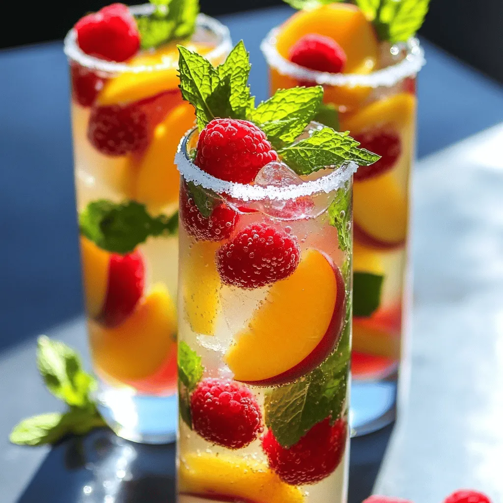 Für eine erfrischende Himbeer-Pfirsich-Limonade benötigen Sie einige Hauptzutaten: - 1 Tasse frische Himbeeren - 1 reifer Pfirsich, entkernt und in Scheiben geschnitten - 1 Tasse frisch gepresster Zitronensaft (etwa 4-6 Zitronen) - 1 Tasse Kristallzucker (nach Geschmack anpassen) - 4 Tassen kaltes Wasser - Eiswürfel Diese Zutaten sorgen für einen fruchtigen, süßen und leicht sauren Geschmack. Die Himbeeren bringen eine schöne Farbe und einen tollen Geschmack. Der Pfirsich fügt eine süße Note hinzu, während der Zitronensaft die Frische bringt. Um Ihre Limonade zu dekorieren und zu verfeinern, können Sie noch einige optionale Zutaten verwenden: - Frische Minzeblätter zur Garnitur - Ein paar ganze Himbeeren für die Dekoration - Eine Scheibe Pfirsich am Glasrand Diese Garnierungen machen die Präsentation ansprechender und verleihen einen zusätzlichen Frischekick. Die Nährwerte können je nach Zutaten variieren. Hier ist eine grobe Übersicht: - Himbeeren: Reich an Vitaminen und Antioxidantien. - Pfirsiche: Hoher Wassergehalt und viele Ballaststoffe. - Zitronensaft: Gute Quelle für Vitamin C. - Kristallzucker: Liefert schnelle Energie, aber sollte in Maßen genossen werden. - Kaltes Wasser: Hält Sie hydratisiert und frisch. Diese Limonade ist nicht nur lecker, sondern kann auch eine gesunde Wahl sein, besonders an heißen Tagen. Sie können die Zutaten nach Bedarf anpassen, um eine leichtere Version zu erstellen. Für das vollständige Rezept schauen Sie sich den Abschnitt „Full Recipe“ an. Zuerst benötige ich frische Himbeeren und einen reifen Pfirsich. Ich wasche die Himbeeren gut. Dann schneide ich den Pfirsich in dünne Scheiben und entferne den Kern. Diese frischen Zutaten sind wichtig für den Geschmack. Frische Früchte bringen die beste Aromen in die Limonade. Jetzt geht es ans Mixen. Ich gebe die Himbeeren und die Pfirsichscheiben in einen Mixer. Ich füge die Hälfte des frisch gepressten Zitronensafts hinzu. Dann lasse ich alles gut durchmixen. Die Mischung sollte glatt sein. Danach benutze ich ein feines Sieb, um die Flüssigkeit in einen großen Krug zu gießen. Ich drücke mit einem Löffel die Reste gut aus. Jetzt füge ich den restlichen Zitronensaft und den Kristallzucker hinzu. Es ist wichtig, dass der Zucker sich gut auflöst. Ich gieße dann kaltes Wasser in den Krug und rühre alles gut um. Ich probiere die Limonade. Wenn sie zu sauer ist, kann ich mehr Zucker hinzufügen. Der letzte Schritt ist das Servieren. Ich fülle hohe Gläser mit Eiswürfeln. Dann gieße ich die Limonade ein. Für die Garnitur lege ich frische Minzeblätter und ein paar Himbeeren in jedes Glas. Wenn ich möchte, kann ich eine Pfirsichscheibe am Glasrand entlangfahren und es in Zucker tauchen. Diese kleinen Details machen die Limonade besonders lecker. Die gesamte Zubereitung ist einfach und dauert nur zehn Minuten. Ich finde, diese Himbeer-Pfirsich-Limonade ist perfekt für warme Tage. Sie erfrischt und schmeckt fruchtig. Wenn du das Rezept ausprobieren willst, schaue dir die Full Recipe an! Um die perfekte Süße zu treffen, probiere die Limonade während der Zubereitung. Beginne mit einer Tasse Zucker. Füge dann mehr hinzu, wenn du es süßer magst. Frische Früchte bringen oft eigene Süße mit. Himbeeren sind manchmal sauer. Daher ist es wichtig, die Mischung zu testen. Du kannst auch Honig oder Agavendicksaft verwenden, wenn du eine gesündere Option suchst. Für die Himbeer-Pfirsich-Limonade brauchst du nur wenige Geräte. Ein Mixer hilft, die Früchte gut zu pürieren. Ein feines Sieb ist wichtig, um die Flüssigkeit abzutrennen. Ein großer Krug ist nötig, um die Limonade zu mischen. Ein Löffel zum Rühren darf nicht fehlen. Wenn du eine Saftpresse hast, verwende sie für den Zitronensaft. Diese Geräte machen die Zubereitung schnell und einfach. Ein häufiger Fehler ist, die Früchte nicht gut zu pürieren. Das kann die Konsistenz der Limonade beeinflussen. Vergiss nicht, die Mischung durch ein Sieb zu gießen. So vermeidest du Stückchen. Ein weiterer Fehler ist, die Limonade nicht zu probieren. Jeder hat einen anderen Geschmack. Achte darauf, die Süße anzupassen. Schließlich ist es wichtig, die Limonade gut zu kühlen. Serviere sie nicht warm – das macht sie weniger erfrischend. Für das vollständige Rezept, schau dir die [Full Recipe] an. {{image_4}} Ich liebe es, mit verschiedenen Früchten zu experimentieren. Wenn du Himbeeren und Pfirsiche magst, probiere diese Optionen: - Erdbeeren: Sie bringen eine süße Note. - Mango: Das gibt einen tropischen Geschmack. - Ananas: Sie sorgt für eine frische, saftige Note. - Blaubeeren: Sie sind gesund und lecker. Jede dieser Früchte kann die Limonade einzigartig machen. Für eine spritzige Variante kannst du Alkohol hinzufügen. Hier ist ein einfacher Tipp: - Füge einen Schuss Wodka oder Gin hinzu. - Mische die Limonade gut. Das macht sie perfekt für Partys. Achte darauf, die Menge nach deinem Geschmack anzupassen. Wenn du weniger Zucker magst, gibt es gute Alternativen. Hier sind einige: - Honig: Er ist süß und gesund. - Agavendicksaft: Er ist eine tolle Option. - Stevia: Dies ist kalorienfrei. Du kannst auch die Menge an Zucker reduzieren. So bleibt die Limonade frisch und lecker. Diese Variationen machen deine Himbeer-Pfirsich-Limonade noch spannender. Probiere die verschiedenen Optionen aus und finde deinen Favoriten! Um die Himbeer-Pfirsich-Limonade frisch zu halten, stelle sie in den Kühlschrank. Verwende einen luftdichten Krug oder eine Flasche. Diese Lagerung schützt den fruchtigen Geschmack. So bleibt die Limonade kühl und lecker. Die Limonade hält sich gut für 2 bis 3 Tage im Kühlschrank. Nach dieser Zeit kann der Geschmack schwächer werden. Ich empfehle, sie frisch zu genießen. So bekommst du das beste Geschmackserlebnis. Bereite die Limonade ein paar Stunden im Voraus vor. So hat sie Zeit, gut zu kühlen. Du kannst auch die Früchte und den Zucker vorher mischen. Das macht die Zubereitung am Tag der Party schnell. Stelle Eiswürfel in die Gläser, wenn du servierst. So bleibt die Limonade erfrischend. Für eine besondere Note, füge frische Minzeblätter hinzu. Diese Tipps machen deine Party noch besser. Probier die [Full Recipe] aus und genieße die Erfrischung! Um die Himbeer-Pfirsich-Limonade zuckerfrei zu machen, können Sie verschiedene Süßstoffe verwenden. Stevia ist eine tolle Option. Es hat null Kalorien und ist sehr süß. Sie können auch Erythrit oder Xylit ausprobieren. Diese sind natürliche Süßstoffe und haben weniger Kalorien als Zucker. Passen Sie die Menge an, bis Sie die gewünschte Süße erreichen. Falls Sie keine Pfirsiche haben, nutzen Sie andere Früchte. Aprikosen sind eine gute Wahl. Sie haben einen ähnlichen Geschmack und eine ähnliche Textur. Auch Nektarinen sind lecker. Wenn Sie etwas anderes ausprobieren möchten, können Sie Mango verwenden. Mango bringt eine tropische Note in die Limonade. Ja, diese Limonade ist gut für Kinder. Sie enthält frische Früchte und keinen schädlichen Zusatzstoff. Die Limonade hat einen fruchtigen Geschmack, der Kinder anspricht. Achten Sie darauf, den Zuckergehalt anzupassen, wenn Sie es für Kinder zubereiten. So machen Sie das Getränk noch gesünder. - Weitere häufig gestellte Fragen zu Himbeer-Pfirsich-Limonade umfassen die Lagerung und die besten Zeiten zum Servieren. Die Himbeer-Pfirsich-Limonade ist einfach lecker und erfrischend. Wir haben die Hauptzutaten, die Zubereitung und Tipps besprochen. Variationen und Lagerung helfen dir, die Limonade lange zu genießen. Denk daran, deine eigene Version zu kreieren. Egal ob mit Alkohol oder weniger Zucker, die Möglichkeiten sind groß. Nutze diese Tipps, um die perfekte Limonade zu machen und teile sie mit Freunden. Erkunde deine Geschmacksvorlieben. Mach deine nächste Sommerfeier unvergesslich.