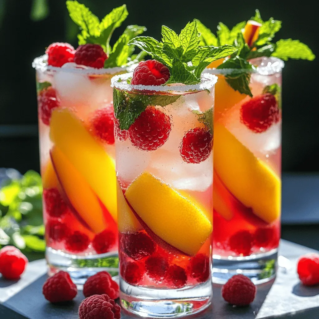Für eine erfrischende Himbeer-Pfirsich-Limonade benötigen Sie einige Hauptzutaten: - 1 Tasse frische Himbeeren - 1 reifer Pfirsich, entkernt und in Scheiben geschnitten - 1 Tasse frisch gepresster Zitronensaft (etwa 4-6 Zitronen) - 1 Tasse Kristallzucker (nach Geschmack anpassen) - 4 Tassen kaltes Wasser - Eiswürfel Diese Zutaten sorgen für einen fruchtigen, süßen und leicht sauren Geschmack. Die Himbeeren bringen eine schöne Farbe und einen tollen Geschmack. Der Pfirsich fügt eine süße Note hinzu, während der Zitronensaft die Frische bringt. Um Ihre Limonade zu dekorieren und zu verfeinern, können Sie noch einige optionale Zutaten verwenden: - Frische Minzeblätter zur Garnitur - Ein paar ganze Himbeeren für die Dekoration - Eine Scheibe Pfirsich am Glasrand Diese Garnierungen machen die Präsentation ansprechender und verleihen einen zusätzlichen Frischekick. Die Nährwerte können je nach Zutaten variieren. Hier ist eine grobe Übersicht: - Himbeeren: Reich an Vitaminen und Antioxidantien. - Pfirsiche: Hoher Wassergehalt und viele Ballaststoffe. - Zitronensaft: Gute Quelle für Vitamin C. - Kristallzucker: Liefert schnelle Energie, aber sollte in Maßen genossen werden. - Kaltes Wasser: Hält Sie hydratisiert und frisch. Diese Limonade ist nicht nur lecker, sondern kann auch eine gesunde Wahl sein, besonders an heißen Tagen. Sie können die Zutaten nach Bedarf anpassen, um eine leichtere Version zu erstellen. Für das vollständige Rezept schauen Sie sich den Abschnitt „Full Recipe“ an. Zuerst benötige ich frische Himbeeren und einen reifen Pfirsich. Ich wasche die Himbeeren gut. Dann schneide ich den Pfirsich in dünne Scheiben und entferne den Kern. Diese frischen Zutaten sind wichtig für den Geschmack. Frische Früchte bringen die beste Aromen in die Limonade. Jetzt geht es ans Mixen. Ich gebe die Himbeeren und die Pfirsichscheiben in einen Mixer. Ich füge die Hälfte des frisch gepressten Zitronensafts hinzu. Dann lasse ich alles gut durchmixen. Die Mischung sollte glatt sein. Danach benutze ich ein feines Sieb, um die Flüssigkeit in einen großen Krug zu gießen. Ich drücke mit einem Löffel die Reste gut aus. Jetzt füge ich den restlichen Zitronensaft und den Kristallzucker hinzu. Es ist wichtig, dass der Zucker sich gut auflöst. Ich gieße dann kaltes Wasser in den Krug und rühre alles gut um. Ich probiere die Limonade. Wenn sie zu sauer ist, kann ich mehr Zucker hinzufügen. Der letzte Schritt ist das Servieren. Ich fülle hohe Gläser mit Eiswürfeln. Dann gieße ich die Limonade ein. Für die Garnitur lege ich frische Minzeblätter und ein paar Himbeeren in jedes Glas. Wenn ich möchte, kann ich eine Pfirsichscheibe am Glasrand entlangfahren und es in Zucker tauchen. Diese kleinen Details machen die Limonade besonders lecker. Die gesamte Zubereitung ist einfach und dauert nur zehn Minuten. Ich finde, diese Himbeer-Pfirsich-Limonade ist perfekt für warme Tage. Sie erfrischt und schmeckt fruchtig. Wenn du das Rezept ausprobieren willst, schaue dir die Full Recipe an! Um die perfekte Süße zu treffen, probiere die Limonade während der Zubereitung. Beginne mit einer Tasse Zucker. Füge dann mehr hinzu, wenn du es süßer magst. Frische Früchte bringen oft eigene Süße mit. Himbeeren sind manchmal sauer. Daher ist es wichtig, die Mischung zu testen. Du kannst auch Honig oder Agavendicksaft verwenden, wenn du eine gesündere Option suchst. Für die Himbeer-Pfirsich-Limonade brauchst du nur wenige Geräte. Ein Mixer hilft, die Früchte gut zu pürieren. Ein feines Sieb ist wichtig, um die Flüssigkeit abzutrennen. Ein großer Krug ist nötig, um die Limonade zu mischen. Ein Löffel zum Rühren darf nicht fehlen. Wenn du eine Saftpresse hast, verwende sie für den Zitronensaft. Diese Geräte machen die Zubereitung schnell und einfach. Ein häufiger Fehler ist, die Früchte nicht gut zu pürieren. Das kann die Konsistenz der Limonade beeinflussen. Vergiss nicht, die Mischung durch ein Sieb zu gießen. So vermeidest du Stückchen. Ein weiterer Fehler ist, die Limonade nicht zu probieren. Jeder hat einen anderen Geschmack. Achte darauf, die Süße anzupassen. Schließlich ist es wichtig, die Limonade gut zu kühlen. Serviere sie nicht warm – das macht sie weniger erfrischend. Für das vollständige Rezept, schau dir die [Full Recipe] an. {{image_4}} Ich liebe es, mit verschiedenen Früchten zu experimentieren. Wenn du Himbeeren und Pfirsiche magst, probiere diese Optionen: - Erdbeeren: Sie bringen eine süße Note. - Mango: Das gibt einen tropischen Geschmack. - Ananas: Sie sorgt für eine frische, saftige Note. - Blaubeeren: Sie sind gesund und lecker. Jede dieser Früchte kann die Limonade einzigartig machen. Für eine spritzige Variante kannst du Alkohol hinzufügen. Hier ist ein einfacher Tipp: - Füge einen Schuss Wodka oder Gin hinzu. - Mische die Limonade gut. Das macht sie perfekt für Partys. Achte darauf, die Menge nach deinem Geschmack anzupassen. Wenn du weniger Zucker magst, gibt es gute Alternativen. Hier sind einige: - Honig: Er ist süß und gesund. - Agavendicksaft: Er ist eine tolle Option. - Stevia: Dies ist kalorienfrei. Du kannst auch die Menge an Zucker reduzieren. So bleibt die Limonade frisch und lecker. Diese Variationen machen deine Himbeer-Pfirsich-Limonade noch spannender. Probiere die verschiedenen Optionen aus und finde deinen Favoriten! Um die Himbeer-Pfirsich-Limonade frisch zu halten, stelle sie in den Kühlschrank. Verwende einen luftdichten Krug oder eine Flasche. Diese Lagerung schützt den fruchtigen Geschmack. So bleibt die Limonade kühl und lecker. Die Limonade hält sich gut für 2 bis 3 Tage im Kühlschrank. Nach dieser Zeit kann der Geschmack schwächer werden. Ich empfehle, sie frisch zu genießen. So bekommst du das beste Geschmackserlebnis. Bereite die Limonade ein paar Stunden im Voraus vor. So hat sie Zeit, gut zu kühlen. Du kannst auch die Früchte und den Zucker vorher mischen. Das macht die Zubereitung am Tag der Party schnell. Stelle Eiswürfel in die Gläser, wenn du servierst. So bleibt die Limonade erfrischend. Für eine besondere Note, füge frische Minzeblätter hinzu. Diese Tipps machen deine Party noch besser. Probier die [Full Recipe] aus und genieße die Erfrischung! Um die Himbeer-Pfirsich-Limonade zuckerfrei zu machen, können Sie verschiedene Süßstoffe verwenden. Stevia ist eine tolle Option. Es hat null Kalorien und ist sehr süß. Sie können auch Erythrit oder Xylit ausprobieren. Diese sind natürliche Süßstoffe und haben weniger Kalorien als Zucker. Passen Sie die Menge an, bis Sie die gewünschte Süße erreichen. Falls Sie keine Pfirsiche haben, nutzen Sie andere Früchte. Aprikosen sind eine gute Wahl. Sie haben einen ähnlichen Geschmack und eine ähnliche Textur. Auch Nektarinen sind lecker. Wenn Sie etwas anderes ausprobieren möchten, können Sie Mango verwenden. Mango bringt eine tropische Note in die Limonade. Ja, diese Limonade ist gut für Kinder. Sie enthält frische Früchte und keinen schädlichen Zusatzstoff. Die Limonade hat einen fruchtigen Geschmack, der Kinder anspricht. Achten Sie darauf, den Zuckergehalt anzupassen, wenn Sie es für Kinder zubereiten. So machen Sie das Getränk noch gesünder. - Weitere häufig gestellte Fragen zu Himbeer-Pfirsich-Limonade umfassen die Lagerung und die besten Zeiten zum Servieren. Die Himbeer-Pfirsich-Limonade ist einfach lecker und erfrischend. Wir haben die Hauptzutaten, die Zubereitung und Tipps besprochen. Variationen und Lagerung helfen dir, die Limonade lange zu genießen. Denk daran, deine eigene Version zu kreieren. Egal ob mit Alkohol oder weniger Zucker, die Möglichkeiten sind groß. Nutze diese Tipps, um die perfekte Limonade zu machen und teile sie mit Freunden. Erkunde deine Geschmacksvorlieben. Mach deine nächste Sommerfeier unvergesslich.