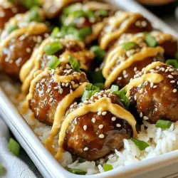 Für die köstlichen Korean BBQ Fleischbällchen brauchst du einige einfache, aber wichtige Zutaten. Hier ist die Liste: - 450 g Rinderhackfleisch (oder Putenhackfleisch) - 30 g Panko-Brösel - 30 g Frühlingszwiebeln, fein gehackt - 2 Esslöffel Sojasauce - 1 Esslöffel Sesamöl - 1 Esslöffel Knoblauch, fein gehackt - 1 Esslöffel Ingwer, gerieben - 1 Esslöffel brauner Zucker - 1 Teelöffel schwarzer Pfeffer - 1 Ei, leicht geschlagen - 1 Esslöffel Sesamsamen (zum Garnieren) Diese Zutaten bringen die Aromen Koreas direkt in deine Küche. Rinderhackfleisch gibt viel Geschmack. Panko-Brösel sorgen für die perfekte Konsistenz. Die würzige Mayo ist ein wichtiger Teil dieses Gerichts. Sie bringt eine angenehme Schärfe. Hier sind die Zutaten: - 120 g Mayonnaise - 1 Esslöffel Sriracha (nach Geschmack anpassen) - 1 Teelöffel Limettensaft - 1 Teelöffel Sesamöl - Eine Prise Salz Diese Zutaten machen die Mayo cremig und würzig. Du kannst die Sriracha-Menge nach deinem Geschmack anpassen. Gute Zutaten sind der Schlüssel zu leckeren Fleischbällchen. Hier sind einige Tipps: - Frisches Fleisch: Wähle frisches Rinderhackfleisch oder Putenhackfleisch. Achte auf die Farbe und den Geruch. - Panko-Brösel: Diese Brösel sind leichter als normale Semmelbrösel. Sie geben den Fleischbällchen eine schöne Textur. - Frühlingszwiebeln: Nimm junge, frische Frühlingszwiebeln. Sie sind zart und haben einen milden Geschmack. - Sojasauce: Verwende eine hochwertige Sojasauce. Sie macht die Fleischbällchen würziger. - Sriracha: Probiere verschiedene Marken. Einige sind schärfer als andere. Mit diesen Zutaten und Tipps bereitest du die besten Korean BBQ Fleischbällchen zu. Du kannst das vollständige Rezept [hier] (Full Recipe) nachlesen. Heize deinen Ofen auf 200°C (400°F) vor. Lege ein Backblech mit Backpapier aus. Dies hilft, die Fleischbällchen nicht festzukleben. So bleibt die Reinigung einfach. Ein gut vorbereiteter Ofen macht das Kochen leichter. In einer großen Schüssel vermischst du die folgenden Zutaten: - 450 g Rinderhackfleisch (oder Putenhackfleisch) - 30 g Panko-Brösel - 30 g Frühlingszwiebeln, fein gehackt - 2 Esslöffel Sojasauce - 1 Esslöffel Sesamöl - 1 Esslöffel Knoblauch, fein gehackt - 1 Esslöffel Ingwer, gerieben - 1 Esslöffel brauner Zucker - 1 Teelöffel schwarzer Pfeffer - 1 Ei, leicht geschlagen Mische alles gut, aber knete nicht zu stark. Das macht die Fleischbällchen zart und saftig. Du willst eine gleichmäßige Mischung, die gut zusammenhält. Jetzt geht es ans Formen. Nimm etwa 2,5 cm große Portionen aus der Mischung. Rolle sie zu Bällchen in deinen Händen. Lege die Bällchen auf das Backblech. Achte darauf, genügend Platz zwischen den Bällchen zu lassen. Backe die Fleischbällchen im Ofen für etwa 20-25 Minuten. Sie sollten durchgegart und leicht gebräunt sein. Wenn du die Zeit gut im Blick hast, gelingt dir das perfekte Ergebnis. Die würzige Mayo kannst du während des Backens zubereiten. So hast du alles bereit, wenn die Fleischbällchen fertig sind. Für das vollständige Rezept schaue dir die [Full Recipe] an. Um die besten Korean BBQ Fleischbällchen zu machen, achte auf die folgenden Punkte: - Nicht zu stark mischen: Mische die Zutaten nur sanft. Zu viel Kneten macht die Bällchen hart. - Die richtige Größe: Forme die Bällchen gleichmäßig. Etwa 2,5 cm Durchmesser ist ideal. - Abstand lassen: Platziere die Bällchen mit genügend Abstand auf dem Blech. So garen sie gleichmäßig. Wenn du diese Tipps beachtest, wird dein Gericht saftig und lecker. Die würzige Mayo ist ein echter Star! Hier sind einige Tipps: - Sriracha nach Geschmack: Füge mehr oder weniger Sriracha hinzu. So passt du die Schärfe an deinen Geschmack an. - Frische Zutaten: Verwende frischen Limettensaft. Das bringt einen tollen Geschmack. - Kombinieren mit anderen Aromen: Experimentiere mit Soja- oder Fischsauce. Das verleiht der Mayo eine neue Dimension. Diese Tricks machen deine Mayo zu einem Hit. Die Präsentation ist wichtig! So richtest du die Fleischbällchen an: - Flache Schale: Serviere die Bällchen in einer flachen Schale. Das sieht elegant aus. - Würzige Mayo hinzufügen: Beträufle die Bällchen mit der würzigen Mayo. Das gibt einen schönen Kontrast. - Garnierung: Streue Sesamsamen und gehackte Frühlingszwiebeln darüber. Das macht das Gericht bunt und einladend. Für ein tolles Erlebnis serviere die Bällchen mit gedämpftem Reis oder frischen Salatblättern. Diese Beilagen runden das Gericht ab. {{image_4}} Wenn du eine vegetarische Option magst, probiere Soja- oder Linsenhack. Sie bieten einen tollen Geschmack und eine ähnliche Textur. Du kannst auch Kichererbsen verwenden. Sie geben eine leichte Süße. Achte darauf, die Gewürze gut anzupassen. Die Mayo ist vital für den Geschmack. Du kannst die Sriracha mit anderen Saucen ersetzen. Versuche Kimchi-Sauce für mehr Würze. Für eine milde Variante, nutze Joghurt. Füge frische Kräuter wie Koriander hinzu. Das bringt Frische und macht die Mayo spannender. Serviere die Fleischbällchen mit gedämpftem Reis. Das passt gut zu den Aromen. Auch Salatblätter sind eine tolle Option. Sie machen das Essen leicht und frisch. Für einen extra Crunch, füge gebratene Gemüse dazu. So hast du eine bunte und leckere Platte. Diese Variationen bereichern das Gericht. Du kannst neue Geschmäcker entdecken und anpassen. Für das komplette Rezept, schaue dir die [Full Recipe] an. Um Reste der Korean BBQ Fleischbällchen mit würziger Mayo richtig zu lagern, lassen Sie sie zuerst abkühlen. Legen Sie die Fleischbällchen in einen luftdichten Behälter. Decken Sie den Behälter gut ab, um Feuchtigkeit zu vermeiden. So bleiben die Bällchen frisch und lecker. Sie können die würzige Mayo separat in einem eigenen Behälter aufbewahren. Einfrieren ist eine tolle Option für die Reste. Formen Sie die Fleischbällchen und legen Sie sie auf ein Backblech. Frieren Sie sie für etwa eine Stunde ein, bis sie fest sind. Danach können Sie sie in einen Gefrierbeutel umfüllen. Achten Sie darauf, die Luft herauszudrücken. So bleiben die Fleischbällchen bis zu drei Monate frisch. Um sie später zu verwenden, tauen Sie die Bällchen einfach im Kühlschrank auf. Im Kühlschrank halten die Fleischbällchen etwa drei bis vier Tage. Stellen Sie sicher, dass sie gut verpackt sind. Im Gefrierschrank bleiben sie bis zu drei Monate genießbar. Bei richtiger Lagerung verlieren sie nicht an Geschmack oder Textur. Wenn Sie die Bällchen aufwärmen, machen Sie das im Ofen oder in der Mikrowelle. So bleiben sie saftig und schmackhaft. Du kannst die Korean BBQ Fleischbällchen bis zu drei Tage im Kühlschrank aufbewahren. Lege sie in einen luftdichten Behälter. So bleiben sie frisch und lecker. Wenn du sie länger aufbewahren willst, friere sie ein. So halten sie bis zu drei Monate. Achte darauf, sie gut zu verpacken, damit sie nicht austrocknen. Ja, du kannst die Fleischbällchen auch im Air Fryer zubereiten. Heize den Air Fryer auf 180°C vor. Lege die Bällchen in den Korb, ohne sie zu überladen. Backe sie für etwa 12-15 Minuten. Überprüfe, ob sie gut durchgegart sind. Das Ergebnis wird knusprig und saftig sein. Zu Korean BBQ Fleischbällchen passen viele leckere Beilagen. Hier sind einige Vorschläge: - Gedämpfter Reis - Frischer Salat - Kimchi - Gegrilltes Gemüse - Reisnudeln Diese Beilagen ergänzen die Aromen der Fleischbällchen perfekt. Du kannst auch eine Kombination wählen, um ein tolles Menü zu kreieren. Für mehr Details schau dir das Full Recipe an! Korean BBQ Fleischbällchen sind einfach zuzubereiten und lecker. Wir haben die besten Zutaten und Tipps gesehen. Ich habe erklärt, wie man den Ofen vorbereitet und die Fleischbällchen mischt und formt. Mit ein paar Tricks vermeiden Sie Fehler und leckere Mayo-Variationen machen das Gericht spannend. Denken Sie an die Lagerung der Reste und die Haltbarkeit. Viel Spaß beim Ausprobieren dieser köstlichen Rezeptideen und genießen Sie Ihr eigenes BBQ zu Hause!
