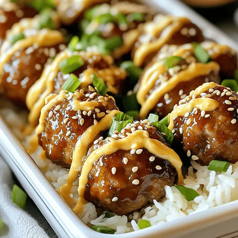 Für die köstlichen Korean BBQ Fleischbällchen brauchst du einige einfache, aber wichtige Zutaten. Hier ist die Liste: - 450 g Rinderhackfleisch (oder Putenhackfleisch) - 30 g Panko-Brösel - 30 g Frühlingszwiebeln, fein gehackt - 2 Esslöffel Sojasauce - 1 Esslöffel Sesamöl - 1 Esslöffel Knoblauch, fein gehackt - 1 Esslöffel Ingwer, gerieben - 1 Esslöffel brauner Zucker - 1 Teelöffel schwarzer Pfeffer - 1 Ei, leicht geschlagen - 1 Esslöffel Sesamsamen (zum Garnieren) Diese Zutaten bringen die Aromen Koreas direkt in deine Küche. Rinderhackfleisch gibt viel Geschmack. Panko-Brösel sorgen für die perfekte Konsistenz. Die würzige Mayo ist ein wichtiger Teil dieses Gerichts. Sie bringt eine angenehme Schärfe. Hier sind die Zutaten: - 120 g Mayonnaise - 1 Esslöffel Sriracha (nach Geschmack anpassen) - 1 Teelöffel Limettensaft - 1 Teelöffel Sesamöl - Eine Prise Salz Diese Zutaten machen die Mayo cremig und würzig. Du kannst die Sriracha-Menge nach deinem Geschmack anpassen. Gute Zutaten sind der Schlüssel zu leckeren Fleischbällchen. Hier sind einige Tipps: - Frisches Fleisch: Wähle frisches Rinderhackfleisch oder Putenhackfleisch. Achte auf die Farbe und den Geruch. - Panko-Brösel: Diese Brösel sind leichter als normale Semmelbrösel. Sie geben den Fleischbällchen eine schöne Textur. - Frühlingszwiebeln: Nimm junge, frische Frühlingszwiebeln. Sie sind zart und haben einen milden Geschmack. - Sojasauce: Verwende eine hochwertige Sojasauce. Sie macht die Fleischbällchen würziger. - Sriracha: Probiere verschiedene Marken. Einige sind schärfer als andere. Mit diesen Zutaten und Tipps bereitest du die besten Korean BBQ Fleischbällchen zu. Du kannst das vollständige Rezept [hier] (Full Recipe) nachlesen. Heize deinen Ofen auf 200°C (400°F) vor. Lege ein Backblech mit Backpapier aus. Dies hilft, die Fleischbällchen nicht festzukleben. So bleibt die Reinigung einfach. Ein gut vorbereiteter Ofen macht das Kochen leichter. In einer großen Schüssel vermischst du die folgenden Zutaten: - 450 g Rinderhackfleisch (oder Putenhackfleisch) - 30 g Panko-Brösel - 30 g Frühlingszwiebeln, fein gehackt - 2 Esslöffel Sojasauce - 1 Esslöffel Sesamöl - 1 Esslöffel Knoblauch, fein gehackt - 1 Esslöffel Ingwer, gerieben - 1 Esslöffel brauner Zucker - 1 Teelöffel schwarzer Pfeffer - 1 Ei, leicht geschlagen Mische alles gut, aber knete nicht zu stark. Das macht die Fleischbällchen zart und saftig. Du willst eine gleichmäßige Mischung, die gut zusammenhält. Jetzt geht es ans Formen. Nimm etwa 2,5 cm große Portionen aus der Mischung. Rolle sie zu Bällchen in deinen Händen. Lege die Bällchen auf das Backblech. Achte darauf, genügend Platz zwischen den Bällchen zu lassen. Backe die Fleischbällchen im Ofen für etwa 20-25 Minuten. Sie sollten durchgegart und leicht gebräunt sein. Wenn du die Zeit gut im Blick hast, gelingt dir das perfekte Ergebnis. Die würzige Mayo kannst du während des Backens zubereiten. So hast du alles bereit, wenn die Fleischbällchen fertig sind. Für das vollständige Rezept schaue dir die [Full Recipe] an. Um die besten Korean BBQ Fleischbällchen zu machen, achte auf die folgenden Punkte: - Nicht zu stark mischen: Mische die Zutaten nur sanft. Zu viel Kneten macht die Bällchen hart. - Die richtige Größe: Forme die Bällchen gleichmäßig. Etwa 2,5 cm Durchmesser ist ideal. - Abstand lassen: Platziere die Bällchen mit genügend Abstand auf dem Blech. So garen sie gleichmäßig. Wenn du diese Tipps beachtest, wird dein Gericht saftig und lecker. Die würzige Mayo ist ein echter Star! Hier sind einige Tipps: - Sriracha nach Geschmack: Füge mehr oder weniger Sriracha hinzu. So passt du die Schärfe an deinen Geschmack an. - Frische Zutaten: Verwende frischen Limettensaft. Das bringt einen tollen Geschmack. - Kombinieren mit anderen Aromen: Experimentiere mit Soja- oder Fischsauce. Das verleiht der Mayo eine neue Dimension. Diese Tricks machen deine Mayo zu einem Hit. Die Präsentation ist wichtig! So richtest du die Fleischbällchen an: - Flache Schale: Serviere die Bällchen in einer flachen Schale. Das sieht elegant aus. - Würzige Mayo hinzufügen: Beträufle die Bällchen mit der würzigen Mayo. Das gibt einen schönen Kontrast. - Garnierung: Streue Sesamsamen und gehackte Frühlingszwiebeln darüber. Das macht das Gericht bunt und einladend. Für ein tolles Erlebnis serviere die Bällchen mit gedämpftem Reis oder frischen Salatblättern. Diese Beilagen runden das Gericht ab. {{image_4}} Wenn du eine vegetarische Option magst, probiere Soja- oder Linsenhack. Sie bieten einen tollen Geschmack und eine ähnliche Textur. Du kannst auch Kichererbsen verwenden. Sie geben eine leichte Süße. Achte darauf, die Gewürze gut anzupassen. Die Mayo ist vital für den Geschmack. Du kannst die Sriracha mit anderen Saucen ersetzen. Versuche Kimchi-Sauce für mehr Würze. Für eine milde Variante, nutze Joghurt. Füge frische Kräuter wie Koriander hinzu. Das bringt Frische und macht die Mayo spannender. Serviere die Fleischbällchen mit gedämpftem Reis. Das passt gut zu den Aromen. Auch Salatblätter sind eine tolle Option. Sie machen das Essen leicht und frisch. Für einen extra Crunch, füge gebratene Gemüse dazu. So hast du eine bunte und leckere Platte. Diese Variationen bereichern das Gericht. Du kannst neue Geschmäcker entdecken und anpassen. Für das komplette Rezept, schaue dir die [Full Recipe] an. Um Reste der Korean BBQ Fleischbällchen mit würziger Mayo richtig zu lagern, lassen Sie sie zuerst abkühlen. Legen Sie die Fleischbällchen in einen luftdichten Behälter. Decken Sie den Behälter gut ab, um Feuchtigkeit zu vermeiden. So bleiben die Bällchen frisch und lecker. Sie können die würzige Mayo separat in einem eigenen Behälter aufbewahren. Einfrieren ist eine tolle Option für die Reste. Formen Sie die Fleischbällchen und legen Sie sie auf ein Backblech. Frieren Sie sie für etwa eine Stunde ein, bis sie fest sind. Danach können Sie sie in einen Gefrierbeutel umfüllen. Achten Sie darauf, die Luft herauszudrücken. So bleiben die Fleischbällchen bis zu drei Monate frisch. Um sie später zu verwenden, tauen Sie die Bällchen einfach im Kühlschrank auf. Im Kühlschrank halten die Fleischbällchen etwa drei bis vier Tage. Stellen Sie sicher, dass sie gut verpackt sind. Im Gefrierschrank bleiben sie bis zu drei Monate genießbar. Bei richtiger Lagerung verlieren sie nicht an Geschmack oder Textur. Wenn Sie die Bällchen aufwärmen, machen Sie das im Ofen oder in der Mikrowelle. So bleiben sie saftig und schmackhaft. Du kannst die Korean BBQ Fleischbällchen bis zu drei Tage im Kühlschrank aufbewahren. Lege sie in einen luftdichten Behälter. So bleiben sie frisch und lecker. Wenn du sie länger aufbewahren willst, friere sie ein. So halten sie bis zu drei Monate. Achte darauf, sie gut zu verpacken, damit sie nicht austrocknen. Ja, du kannst die Fleischbällchen auch im Air Fryer zubereiten. Heize den Air Fryer auf 180°C vor. Lege die Bällchen in den Korb, ohne sie zu überladen. Backe sie für etwa 12-15 Minuten. Überprüfe, ob sie gut durchgegart sind. Das Ergebnis wird knusprig und saftig sein. Zu Korean BBQ Fleischbällchen passen viele leckere Beilagen. Hier sind einige Vorschläge: - Gedämpfter Reis - Frischer Salat - Kimchi - Gegrilltes Gemüse - Reisnudeln Diese Beilagen ergänzen die Aromen der Fleischbällchen perfekt. Du kannst auch eine Kombination wählen, um ein tolles Menü zu kreieren. Für mehr Details schau dir das Full Recipe an! Korean BBQ Fleischbällchen sind einfach zuzubereiten und lecker. Wir haben die besten Zutaten und Tipps gesehen. Ich habe erklärt, wie man den Ofen vorbereitet und die Fleischbällchen mischt und formt. Mit ein paar Tricks vermeiden Sie Fehler und leckere Mayo-Variationen machen das Gericht spannend. Denken Sie an die Lagerung der Reste und die Haltbarkeit. Viel Spaß beim Ausprobieren dieser köstlichen Rezeptideen und genießen Sie Ihr eigenes BBQ zu Hause!