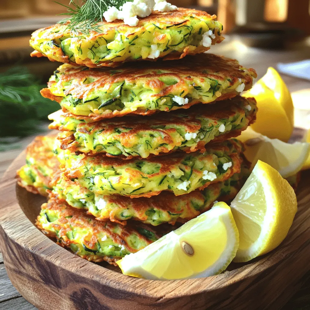 Für die Zucchini Fritters mit Feta brauchst du einige einfache Zutaten. Hier ist die Liste: - 2 mittelgroße Zucchini, gerieben - 1 Teelöffel Salz - 1/2 Teelöffel schwarzer Pfeffer - 1/2 Tasse Weizenmehl - 1/4 Tasse Maismehl - 1/2 Teelöffel Backpulver - 2 große Eier - 1/2 Tasse zerbröckelter Feta-Käse - 1/4 Tasse frischer Dill, gehackt (oder Petersilie) - 1 Knoblauchzehe, gehackt - 3 Esslöffel Olivenöl (zum Braten) Diese Zutaten machen die Fritters lecker und sättigend. Zucchini gibt eine schöne Feuchtigkeit. Der Feta fügt einen tollen Geschmack hinzu. Die Gewürze sind wichtig für den Geschmack. Salz und Pfeffer bringen die Aromen zur Geltung. Das Weizenmehl hilft, die Fritters zusammenzuhalten. Das Maismehl macht sie knusprig und gibt einen leicht süßen Geschmack. Das Backpulver sorgt dafür, dass die Fritters locker werden. Du kannst frische Kräuter nach Wahl verwenden. Dill ist mein Favorit, weil er frisch schmeckt. Petersilie ist eine gute, milde Alternative. Du kannst auch andere Kräuter wie Schnittlauch oder Basilikum ausprobieren. Sie geben den Fritters einen besonderen Touch. Für das vollständige Rezept, schaue dir die [Full Recipe] an. Um die Zucchini optimal zu nutzen, beginne damit, sie zu reiben. Ich verwende zwei mittelgroße Zucchini. Danach gebe ich die geriebene Zucchini in ein Sieb und streue einen Teelöffel Salz darüber. Das Salz hilft, die Feuchtigkeit zu entziehen. Lass die Zucchini für etwa 15 bis 20 Minuten ruhen. Nach dieser Zeit nimmt man ein sauberes Küchentuch und wringt die Zucchini gut aus. So entferne ich die überschüssige Feuchtigkeit. Die abgetropfte Zucchini kommt dann in eine große Rührschüssel. Jetzt ist es Zeit, die anderen Zutaten hinzuzufügen. In die Schüssel mit der Zucchini gebe ich einen halben Teelöffel schwarzen Pfeffer, eine halbe Tasse Weizenmehl, eine viertel Tasse Maismehl und einen halben Teelöffel Backpulver. Ich füge auch zwei große Eier, eine halbe Tasse zerbröckelten Feta-Käse, einen viertel Tasse gehackten Dill und eine gehackte Knoblauchzehe hinzu. Die Mischung gut umrühren. Sie sollte zusammenhalten, aber dick sein. Nun erhitze ich in einer großen Pfanne zwei Esslöffel Olivenöl bei mittlerer Hitze. Wenn das Öl heiß ist, forme mit einem Esslöffel Portionen der Zucchini-Mischung und gebe sie in die Pfanne. Ich drücke sie leicht flach, um Fritter zu formen. Die Fritter braten etwa 3 bis 4 Minuten auf jeder Seite, bis sie goldbraun und knusprig sind. Wenn die erste Charge fertig ist, lege ich die Fritter auf einen Teller mit Küchenpapier, um überschüssiges Öl aufzusaugen. Ich serviere sie warm, oft mit einem Klecks Joghurt oder Tzatziki. Wenn du mehr Details möchtest, schau dir die [Full Recipe] an. Um die Fritters perfekt hinzubekommen, gibt es einige Dinge zu beachten. Zuerst ist es wichtig, die Zucchini gut zu entwässern. Das Salz zieht Wasser aus der Zucchini. Lassen Sie die Zucchini mindestens 15 Minuten ruhen. So werden die Fritters nicht matschig. Wenn Sie die Zucchini nach dem Ruhen auswringen, sollten Sie so viel Wasser wie möglich entfernen. Verwenden Sie eine Mischung aus Weizen- und Maismehl. Dies sorgt für eine schöne Textur. Achten Sie darauf, die Mischung nicht zu überrühren. Zu viel Rühren kann die Fritters zäh machen. Die Mischung sollte dick, aber formbar sein. Die Zucchini Fritters passen hervorragend zu verschiedenen Dips. Ein frischer Joghurt oder Tzatziki ist eine tolle Wahl. Sie bringen Frische und Cremigkeit. Ein Zitronenschnitz dazu verstärkt den Geschmack. Sie können auch einen scharfen Dip ausprobieren. Er gibt den Fritters einen zusätzlichen Kick. Als Beilage sind Salate sehr beliebt. Ein einfacher griechischer Salat ergänzt die Fritters gut. Auch ein knackiger Gurkensalat passt perfekt. Ein häufiger Fehler ist, die Zucchini nicht lange genug ruhen zu lassen. Dies kann die Konsistenz der Fritters beeinträchtigen. Ein weiterer Fehler ist, zu viel Öl beim Braten zu verwenden. Zu viel Öl macht die Fritters fettig. Achten Sie darauf, die Fritters nicht zu lange in der Pfanne zu lassen. Sie sollten goldbraun und knusprig sein. Wenn sie zu dunkel werden, sind sie verbrannt. Folgen Sie einfach der [Full Recipe], um die besten Ergebnisse zu erzielen. {{image_4}} Zucchini Fritters mit Feta sind köstlich, aber auch andere Käse schmecken gut. Probieren Sie zum Beispiel Ziegenkäse. Dieser gibt den Fritters eine cremige Textur und einen starken Geschmack. Mozzarella ist eine weitere tolle Wahl. Er schmilzt schön und macht die Fritters saftig. Für einen scharfen Kick können Sie auch Pepperjack verwenden. So können Sie Ihre Fritters ganz nach Ihrem Geschmack anpassen. Wenn Sie glutenfrei essen, gibt es einfache Optionen. Ersetzen Sie das Weizenmehl durch Reismehl oder Kichererbsenmehl. Diese Mehle halten die Fritters gut zusammen. Maismehl ist ebenfalls eine gute Wahl. Es gibt den Fritters einen leicht süßen Geschmack. Achten Sie darauf, das Backpulver zu verwenden, um die Fritters locker zu machen. So bleiben sie knusprig und lecker. Zucchini Fritters sind sehr flexibel. Sie können zusätzliches Gemüse hinzufügen. Karotten sind eine tolle Option. Sie bringen Süße und Farbe. Auch geriebene Süßkartoffeln passen gut. Sie sind nahrhaft und geben einen besonderen Geschmack. Paprika oder Spinat sind ebenfalls lecker. Diese Gemüse machen die Fritters noch gesünder und bunter. Experimentieren Sie und finden Sie Ihre Lieblingskombination! Wenn du Fritter übrig hast, friere sie einfach ein. Lass die Fritter zuerst abkühlen. Lege sie dann in einen luftdichten Behälter oder einen Gefrierbeutel. Achte darauf, die Fritter in Schichten mit Backpapier zu trennen. So kleben sie nicht zusammen. Du kannst die Fritter bis zu drei Monate im Gefrierfach aufbewahren. Wenn du sie essen möchtest, nimm sie einfach heraus und lass sie bei Raumtemperatur auftauen. Falls du Fritter nicht einfrierst, lagere sie im Kühlschrank. Lege sie in einen luftdichten Behälter. So bleiben sie frisch. Sie halten sich im Kühlschrank bis zu drei Tage. Um die Fritter wieder aufzuwärmen, benutze eine Pfanne bei mittlerer Hitze. Das macht sie knusprig. Du kannst auch einen Toaster oder einen Backofen verwenden. Das Aufwärmen im Ofen dauert etwa 10 Minuten bei 180 Grad Celsius. Die Haltbarkeit der Fritter hängt von der Lagerung ab. Bei richtiger Lagerung bleiben sie frisch und lecker. Achte darauf, sie nicht zu lange im Kühlschrank zu lassen. Nach drei Tagen ist es besser, sie zu entsorgen. Wenn sie seltsam riechen oder die Farbe sich ändert, wirf sie weg. So bleibst du gesund und kannst deine Zucchini Fritters mit Feta genießen! Für das vollständige Rezept schau dir die Anleitung an. Du kannst Zucchini Fritters ganz einfach anpassen. Eine gute Idee ist, verschiedene Käsesorten zu verwenden. Probiere Mozzarella oder sogar Parmesan für einen anderen Geschmack. Du kannst auch andere Gemüse hinzufügen, wie Karotten oder Spinat. Das macht die Fritters bunter und gesünder. Wenn du es schärfer magst, füge etwas rote Paprika oder Jalapeños hinzu. So bleibt das Rezept spannend und du kannst neue Aromen entdecken. Ja, du kannst die Fritters auch im Ofen zubereiten. Heize deinen Ofen auf 200 Grad Celsius vor. Lege die Fritters auf ein Backblech mit Backpapier. Sprühe sie leicht mit Öl ein, damit sie knusprig werden. Backe sie etwa 20 bis 25 Minuten, bis sie goldbraun sind. Das ist eine gesündere Methode, die weniger Öl benötigt. So kannst du deine Fritters ohne Braten genießen. Dips machen die Fritters noch leckerer. Ein klassischer Joghurt-Dip passt perfekt. Du kannst griechischen Joghurt mit etwas Zitronensaft und Dill mischen. Tzatziki ist auch eine tolle Wahl. Es hat frische Gurken und Knoblauch. Wenn du etwas Würziges magst, probiere einen scharfen Salsa-Dip. Diese Dips ergänzen die Fritters und bringen noch mehr Geschmack. Du kannst deiner Kreativität freien Lauf lassen und verschiedene Dips ausprobieren. Wenn du das gesamte Rezept suchst, schau dir die vollständige Anleitung an. Zucchini Fritters mit Feta sind einfach zuzubereiten. Wir haben die Hauptzutaten, Gewürze, und frische Kräuter geklärt. Du hast auch eine Schritt-für-Schritt-Anleitung erhalten, um sie perfekt zu braten. Tipps helfen dir, häufige Fehler zu vermeiden. Variationen zeigen dir andere Käsearten und glutenfreie Optionen. Diese Fritters sind vielseitig und lecker. Denke an das Einfrieren von Reste für eine spätere Mahlzeit. Mit diesen tollen Ideen machst du jeden Tag zu etwas Besonderem.