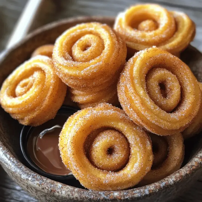 Um köstliche Zimtzucker Churros zu machen, brauchst du einige Hauptzutaten. Diese Zutaten sind einfach zu finden und machen den Teig perfekt. Hier sind die Zutaten: - 250 g Weizenmehl - 250 ml Wasser - 30 g Kristallzucker - 1/2 Teelöffel Salz - 30 g ungesalzene Butter - 2 große Eier - 1 Teelöffel Vanilleextrakt - Pflanzenöl zum Frittieren - 100 g Kristallzucker (für die Beschichtung) - 1 Esslöffel gemahlener Zimt Diese Zutaten sorgen für den klassischen Churros-Geschmack. Das Mehl gibt Struktur, während Zucker und Zimt für die Süße sorgen. Wenn du etwas Neues ausprobieren möchtest, gibt es viele Alternativen. Du kannst den Zimt weglassen und stattdessen Kakao verwenden. Das gibt deinen Churros einen schokoladigen Geschmack. Auch Nüsse wie Mandeln oder Haselnüsse passen gut. Wenn du die Churros füllen willst, kannst du auch Nutella oder Marmelade verwenden. Sei kreativ und finde deine Lieblingskombination! Hochwertige Zutaten machen einen großen Unterschied. Nutze frische Eier und echtes Vanilleextrakt für den besten Geschmack. Achte auch auf gutes Mehl, denn das beeinflusst die Textur. Wenn du frisches Pflanzenöl verwendest, wird das Frittieren einfacher und gesünder. Investiere in deine Zutaten, um die besten Zimtzucker Churros zu bekommen. So wird jede Portion zu einem Genuss! Du kannst das vollständige Rezept für die Zimtzucker Churros finden und loslegen! Um den perfekten Teig für deine Zimtzucker Churros zu machen, beginne mit einem mittelgroßen Topf. Vermenge 250 ml Wasser, 30 g Zucker, 1/2 Teelöffel Salz und 30 g ungesalzene Butter. Erhitze alles bei mittlerer Hitze, bis die Butter schmilzt. Das ist nur der Anfang! Sobald die Mischung kocht, nimm den Topf vom Herd. Jetzt kommt das Mehl ins Spiel. Füge 250 g Weizenmehl hinzu und rühre kräftig, bis der Teig glatt ist. Lass ihn dann einige Minuten abkühlen. Wenn der Teig lauwarm ist, füge nacheinander 2 große Eier hinzu. Rühre gut um, bis der Teig eine schöne Konsistenz hat. Zum Schluss kommt 1 Teelöffel Vanilleextrakt dazu. Rühre, bis alles gut vermischt ist. Jetzt wird es spannend! Erhitze Pflanzenöl in einer Fritteuse oder einem schweren Topf bei mittlerer bis hoher Hitze, bis es etwa 190°C erreicht. Nimm einen Spritzbeutel mit einer Sterntülle und fülle ihn mit dem Teig. Spritze den Teig in langen Streifen von etwa 10-15 cm direkt in das heiße Öl. Frittier die Churros für 2-3 Minuten, bis sie goldbraun sind. Achte darauf, dass sie gleichmäßig bräunen. Nimm sie mit einem Schaumlöffel heraus und lass sie auf einem Teller mit Küchenpapier abtropfen. Das Beste kommt zum Schluss! In einer flachen Schüssel vermische 100 g Kristallzucker mit 1 Esslöffel gemahlenem Zimt. Während die Churros noch warm sind, wälze sie in dieser Mischung. Achte darauf, dass sie von allen Seiten gut bedeckt sind. Jetzt sind deine Zimtzucker Churros bereit zum Genießen! Serviere sie warm, vielleicht mit einer Seite Schokoladensauce oder Dulce de Leche. Das Rezept findest du in der Full Recipe. Um perfekte Churros zu machen, beachten Sie einige wichtige Punkte. Der Teig sollte nicht zu dick oder zu dünn sein. Achten Sie darauf, dass das Öl heiß genug ist, etwa 190°C. Wenn das Öl nicht heiß genug ist, saugen die Churros zu viel Öl auf. Ein Spritzbeutel mit Sterntülle hilft, die typische Form zu erreichen. Ein häufiger Fehler ist, den Teig zu lange zu kochen. Kochen Sie ihn nur, bis sich ein Ball bildet. Ein weiterer Fehler ist, die Churros zu früh ins Öl zu geben. Warten Sie, bis das Öl die richtige Temperatur hat. Zu viele Churros auf einmal zu frittieren, kann ebenfalls das Öl abkühlen. Frittieren Sie sie in kleinen Gruppen, um beste Ergebnisse zu erzielen. Churros schmecken am besten warm und frisch. Servieren Sie sie mit Schokoladensauce oder Dulce de Leche. Diese Dips ergänzen den Geschmack perfekt. Eine Prise Puderzucker obendrauf macht sie noch verlockender. Für Abwechslung können Sie auch frische Früchte oder eine Kugel Eis daneben stellen. Diese Kombination macht das Dessert zu einem echten Highlight! {{image_4}} Falls Zimt nicht dein Ding ist, keine Sorge! Du kannst Churros auch ohne Zimt machen. Stattdessen kannst du die Oberflächen mit Zucker oder Kakaopulver bestreuen. Für eine fruchtige Note, probiere Zitrusabrieb aus. Das bringt einen frischen Geschmack, der gut zu den knusprigen Churros passt. Füllungen machen Churros noch spannender! Du kannst sie mit einer Vielzahl von Leckereien füllen. Beliebte Optionen sind Schokolade, Vanillepudding oder Karamell. Um die Füllung zu bekommen, spritze sie einfach in die fertigen Churros. Das gibt jedem Biss eine besondere Überraschung! Churros sind perfekt für jeden Anlass. Im Herbst kannst du Kürbisgewürz hinzufügen und im Winter etwas Lebkuchengewürz verwenden. Zu Ostern sind Churros mit bunter Zuckerglasur ein Hit. Diese kleinen Anpassungen bringen Freude und machen sie noch besonderer. Für das klassische Rezept, schau dir die [Full Recipe] an und teste deine Lieblingsvariationen! Frisch zubereitete Churros schmecken am besten warm. Wenn du sie aufbewahren musst, lege sie in einen luftdichten Behälter. Stelle sicher, dass sie abgekühlt sind, bevor du sie lagerst. So bleibt die Textur erhalten. Lege ein Papiertuch in den Behälter, um die Feuchtigkeit zu reduzieren. Das hilft, die Churros knusprig zu halten. Das Aufwärmen von Churros ist einfach. Du kannst sie in den Ofen legen. Heize den Ofen auf 180°C vor. Lege die Churros auf ein Backblech und backe sie für etwa 5-7 Minuten. So werden sie wieder warm und knusprig. Alternativ kannst du sie in einer Pfanne ohne Öl leicht rösten. Das gibt ihnen einen tollen Geschmack zurück. Im Kühlschrank halten sich die Churros etwa 2-3 Tage. Achte darauf, sie gut verpackt zu lagern. Wenn du sie länger aufbewahren willst, friere sie ein. Lege die Churros in einen Gefrierbeutel und drücke die Luft heraus. So bleiben sie bis zu 2 Monate frisch. Zum Auftauen lass sie einfach bei Raumtemperatur stehen oder erwärme sie direkt im Ofen. Für die Zubereitung kannst du das [Full Recipe] nutzen. Die Zubereitung der Zimtzucker Churros dauert etwa 30 Minuten. Du brauchst 15 Minuten für die Vorbereitung. Die restlichen 15 Minuten sind für das Frittieren. So kannst du schnell deine Churros genießen. Ja, du kannst die Churros im Ofen backen, aber sie werden nicht so knusprig. Heize den Ofen auf 200 °C vor. Spritze den Teig auf ein Backblech mit Backpapier. Backe die Churros für 15 bis 20 Minuten, bis sie goldbraun sind. Denke daran, sie zwischendurch zu wenden. Churros schmecken hervorragend mit Schokoladensauce oder Dulce de Leche. Du kannst auch Karamellsauce oder Vanilleeis ausprobieren. Diese Dips machen die Churros noch leckerer. Probiere verschiedene Kombinationen aus, um deinen Favoriten zu finden. Für das vollständige Rezept und die Zubereitung schaue dir die [Full Recipe] an. Churros sind lecker und einfach zuzubereiten. Wir haben Zutaten, Schritte und Tipps betrachtet. Hochwertige Zutaten machen einen großen Unterschied. Denke daran, häufige Fehler zu vermeiden, um perfekte Churros zu erzielen. Variationen und Füllungen bringen neue Geschmäcker. Richtig lagern verlängert die Frische. Nun bist du bereit, selbst Churros zu machen. Viel Spaß beim Ausprobieren!