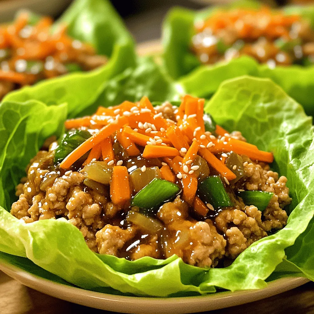 Für die Teriyaki-Hühnchen-Salatwickel brauchst du einige Hauptzutaten. Diese Zutaten geben dem Gericht Geschmack und Textur. Hier ist die Liste: - 450 g gemahlenes Hühnchen - 1 Esslöffel Olivenöl - 60 ml natriumarme Sojasauce - 2 Esslöffel Honig - 2 Esslöffel Reisessig - 1 Esslöffel frischer Ingwer, gerieben - 2 Knoblauchzehen, fein gehackt Das gemahlene Hühnchen ist die Basis. Es wird in der Pfanne gebraten, bis es schön goldbraun ist. Sojasauce und Honig geben die Süße und Salzigkeit. Ingwer und Knoblauch fügen ein tolles Aroma hinzu. Du kannst das Gericht nach deinem Geschmack anpassen. Füge optionales Gemüse hinzu, um mehr Farbe und Crunch zu erreichen: - 1/2 Tasse Frühlingszwiebeln, gehackt - 1/4 Tasse geriebene Karotten - 1/4 Tasse Wasserkastanien, gewürfelt - 1 Kopf Butterkopfsalat, Blätter getrennt Frühlingszwiebeln bringen Frische. Karotten fügen Süße und Knackigkeit hinzu. Wasserkastanien geben einen tollen Biss. Das Salatblatt dient als Wrap und macht das Essen leicht und gesund. Die Gewürze sind wichtig für den Geschmack. Sie machen das Gericht besonders: - Sesamsamen zur Dekoration Die Teriyaki-Sauce ist der Star des Gerichts. Sie wird aus Sojasauce, Honig, Reisessig, Ingwer und Knoblauch gemacht. Die Sesamsamen bringen einen nussigen Geschmack und sehen hübsch aus. Für die vollständige Anleitung und Zubereitung, schau dir das Full Recipe an. Zuerst erwärmen Sie das Olivenöl in einer großen Pfanne. Stellen Sie die Hitze auf mittel. Fügen Sie dann das gemahlene Hühnchen in die Pfanne. Braten Sie es für 5 bis 7 Minuten. Rühren Sie das Hühnchen häufig um. Es sollte gut durchgegart und goldbraun sein. Nehmen Sie eine kleine Schüssel. Geben Sie die Sojasauce, den Honig, den Reisessig, den geriebenen Ingwer und den gehackten Knoblauch hinein. Verquirlen Sie alles gut. Diese Mischung wird die Teriyaki-Sauce. Gießen Sie die Sauce über das Hühnchen in der Pfanne. Rühren Sie alles gut um und kochen Sie es für weitere 2 bis 3 Minuten. Die Sauce sollte leicht eindicken. Fügen Sie die gehackten Frühlingszwiebeln, die geriebenen Karotten und die gewürfelten Wasserkastanien in die Pfanne. Mischen Sie alles gut und kochen Sie es für 1 bis 2 Minuten weiter. Das Gemüse sollte warm werden. Nehmen Sie die Pfanne vom Herd und lassen Sie die Mischung leicht abkühlen. Nehmen Sie ein Salatblatt und geben Sie etwa 2 bis 3 Esslöffel der Hühnchen-Mischung hinein. Garnieren Sie die Salatwickel mit Sesamsamen. Für den besten Look, präsentieren Sie die Salatwickel auf einem großen Teller. Um die perfekten Teriyaki-Hühnchen-Salatwickel zu machen, achte auf die folgenden Tipps: - Verwende frische Zutaten, um den besten Geschmack zu erzielen. - Hacke das Gemüse klein, damit es gut im Salatblatt passt. - Erhitze die Pfanne gut, damit das Hühnchen schön bräunt. - Rühre die Teriyaki-Sauce gut um, bevor du sie hinzufügst. Hier sind einige häufige Fehler und wie du sie vermeiden kannst: - Überkoche das Hühnchen nicht. Es sollte saftig bleiben. - Achte darauf, die Sauce nicht zu lange zu kochen. Sie kann sonst anbrennen. - Wenn das Gemüse zu weich wird, füge es später hinzu. So bleibt es knackig. - Verwende keine Salatblätter, die braun sind. Frische Blätter sind wichtig. Die Präsentation macht viel aus. Hier sind einige Ideen, um deine Salatwickel schön zu servieren: - Lege die Salatwickel auf einen großen, bunten Teller. - Garniere sie mit frischen Korianderblättern oder Sesamsamen. - Nutze kleine Schalen für extra Sauce zum Dippen. - Füge einige Scheiben Limette hinzu. Das sieht toll aus und gibt einen frischen Kick. Mit diesen Tipps und Tricks wird dein Teriyaki-Hühnchen-Salatwickel ein Hit! Für das vollständige Rezept, schau dir den Full Recipe an. {{image_4}} Wenn Sie eine vegetarische Option möchten, verwenden Sie Tofu oder Tempeh. Diese Proteine nehmen die Teriyaki-Sauce gut auf. Schneiden Sie den Tofu in kleine Würfel. Braten Sie ihn bis er goldbraun ist. Ersetzen Sie das Hühnchen einfach durch die gleiche Menge Tofu. So bleibt der Geschmack köstlich. Sie können die Aromen variieren, um neue Geschmäcker zu entdecken. Fügen Sie etwas Chili hinzu, um es scharf zu machen. Ein wenig Limettensaft bringt Frische. Experimentieren Sie mit verschiedenen Sojasaucen. Eine süßere Sojasauce kann den Geschmack verändern. Auch Knoblauchpulver oder Zwiebelpulver sind toll für zusätzlichen Geschmack. Für mehr Crunch fügen Sie Nüsse oder Samen hinzu. Geröstete Erdnüsse oder Cashews passen gut. Frisches Gemüse wie Gurken oder Paprika geben Farbe und Frische. Sie können auch Avocado für eine cremige Textur verwenden. Fühlen Sie sich frei, mit den Füllungen zu spielen. Jeder Biss kann anders und spannend sein. Vergessen Sie nicht, das vollständige Rezept zu prüfen, um die perfekte Zubereitung zu genießen! Wenn Sie Reste von den Teriyaki-Hühnchen-Salatwickeln haben, bewahren Sie sie gut auf. Lassen Sie die Mischung zuerst abkühlen. Füllen Sie dann die Mischung in einen luftdichten Behälter. So bleibt der Geschmack frisch. Lagern Sie die Reste im Kühlschrank. Sie sind dort bis zu drei Tage haltbar. Möchten Sie die Teriyaki-Hühnchen-Mischung länger aufbewahren? Dann können Sie sie einfrieren. Füllen Sie die abgekühlte Mischung in einen gefrierfesten Behälter oder einen Gefrierbeutel. Drücken Sie die Luft heraus, bevor Sie den Behälter verschließen. So bleibt die Mischung bis zu drei Monate frisch. Wenn Sie die gefrorene Mischung wieder aufwärmen möchten, nehmen Sie sie aus dem Gefrierfach. Lassen Sie sie über Nacht im Kühlschrank auftauen. Sie können die Mischung in einer Pfanne bei mittlerer Hitze aufwärmen. Rühren Sie gut um, damit sie gleichmäßig warm wird. Fügen Sie bei Bedarf einen Spritzer Wasser oder Sojasauce hinzu, um die Mischung feuchter zu machen. So schmeckt es fast wie frisch zubereitet! Um Teriyaki-Hühnchen-Salatwickel gesünder zu gestalten, nutzen Sie mageres Hühnchen. Ersetzen Sie den Honig durch einen natürlichen Süßstoff. Fügen Sie mehr frisches Gemüse hinzu, wie Paprika oder Gurken. Verwenden Sie weniger Sojasauce oder wählen Sie eine natriumarme Variante. Auch Vollkornblätter statt Butterkopfsalat sind eine gute Wahl. So bleibt der Geschmack toll und die Kalorien sind niedriger. Ja, Sie können das Hühnchen leicht ersetzen. Für eine vegetarische Option nutzen Sie Tofu oder Tempeh. Auch gemahlenes Putenfleisch funktioniert gut. Wenn Sie eine vegane Variante wünschen, probieren Sie schwarze Bohnen oder Linsen. Diese Zutaten nehmen die Teriyaki-Sauce gut auf und sorgen für einen leckeren Geschmack. Zu Teriyaki-Hühnchen-Salatwickeln passen viele Beilagen. Reis oder Quinoa sind tolle Optionen. Auch eine frische asiatische Gurkensalat ist lecker. Für mehr Crunch können Sie gebratene Nüsse oder frische Früchte servieren. So erweitern Sie das Geschmackserlebnis und die Mahlzeit wird bunter. Teriyaki-Hühnchen-Salatwickel sind einfach zuzubereiten und sehr lecker. Wir haben die Hauptzutaten, Zubereitungsschritte und praktische Tipps besprochen. Ich habe auch Varianten und Lagerungshinweise gegeben. Diese Tipps helfen dir, leckere und gesunde Mahlzeiten zu machen. Sei kreativ bei den Zutaten und finde deinen eigenen Stil. Mit diesen Informationen kannst du sicher köstliche Salatwickel zubereiten und genießen. Lass deiner Fantasie freien Lauf und koche nach Lust und Laune!