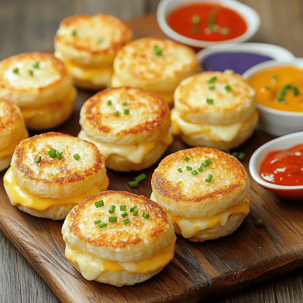Um deine Mini gegrillten Käsesandwiches zu machen, brauchst du die folgenden Hauptzutaten: - 8 Scheiben Vollkornbrot - 115 g scharfer Cheddar-Käse, gerieben - 115 g Mozzarella-Käse, gerieben - 60 ml Frischkäse, weich - 4 Esslöffel ungesalzene Butter, weich - 1 Esslöffel frischer Schnittlauch, fein gehackt - 1 Teelöffel Knoblauchpulver - 1/2 Teelöffel Paprika - Salz und Pfeffer nach Geschmack Diese Zutaten geben deinen Sandwiches einen tollen Geschmack und eine schöne Textur. Der Cheddar bringt Schärfe, während der Mozzarella schön schmilzt. Du kannst die Sandwiches auch variieren. Hier sind einige nützliche Zutaten: - Tomatenscheiben für frische Aromen - Spinat oder Rucola für mehr Farbe und Nährstoffe - Jalapeños für etwas Schärfe - Verschiedene Käsesorten wie Gouda oder Brie Mit diesen Zutaten kannst du ganz neue Geschmäcker kreieren. Experimentiere ruhig, um deine perfekte Mischung zu finden. Für die Zubereitung der Sandwiches gibt es einige nützliche Hilfsmittel: - Eine Pfanne oder Grillplatte zum Braten - Ein Pfannenwender zum Wenden der Sandwiches - Ein Holzbrett zum Servieren Mit diesem Zubehör gelingt dir die Zubereitung ganz leicht. Ich empfehle, die Sandwiches auf einem schönen Brett zu servieren. So sehen sie gleich noch leckerer aus! Um die Frischkäsemischung zu machen, nehmen Sie eine kleine Schüssel. Geben Sie den Frischkäse hinein. Fügen Sie den gehackten Schnittlauch, Knoblauchpulver, Paprika, Salz und Pfeffer hinzu. Rühren Sie alles gut um. Diese Mischung wird einen tollen Geschmack geben. Für die Sandwiches benötigen Sie zwei Scheiben Vollkornbrot. Nehmen Sie eine Scheibe und verstreichen Sie die Frischkäsemischung darauf. Dann nehmen Sie die andere Scheibe und legen Sie sie mit der unbestrichenen Seite nach oben. Jetzt kommt der Käse! Streuen Sie eine Mischung aus Cheddar und Mozzarella auf die Frischkäse-Seite. Legen Sie die zweite Scheibe darauf. Drücken Sie die Sandwiches leicht zusammen. Wiederholen Sie diesen Schritt, bis alle Sandwiches fertig sind. Erhitzen Sie eine Pfanne bei mittlerer Hitze. Geben Sie einen Esslöffel Butter hinein und lassen Sie sie schmelzen. Platzieren Sie die Sandwiches in die Pfanne. Braten Sie sie für 3-4 Minuten, bis sie goldbraun sind. Wenden Sie die Sandwiches mit einem Pfannenwender. Geben Sie die restliche Butter in die Pfanne und braten Sie die andere Seite weitere 3-4 Minuten. Nehmen Sie die Sandwiches heraus und lassen Sie sie kurz abkühlen. Dann schneiden Sie sie in Viertel. Diese Mini gegrillten Käsesandwiches sind jetzt bereit zum Genießen! Für die vollständige Anleitung, schauen Sie sich das [Full Recipe] an. Die Auswahl des Käses ist entscheidend. Ich empfehle eine Mischung aus scharfem Cheddar und Mozzarella. Der Cheddar gibt einen kräftigen Geschmack, während der Mozzarella für eine tolle Schmelzqualität sorgt. Für einen besonderen Kick, probieren Sie auch Gouda oder Gruyère. Beide Käse schmelzen gut und bieten ein reiches Aroma. Experimentieren Sie ruhig mit verschiedenen Käsesorten, um Ihren persönlichen Favoriten zu finden. Die richtige Temperatur macht den Unterschied. Stellen Sie Ihre Pfanne auf mittlere Hitze. Warten Sie, bis sie heiß ist, bevor Sie die Sandwiches hinzufügen. Grillen Sie die Sandwiches etwa 3-4 Minuten auf jeder Seite. Achten Sie darauf, dass sie goldbraun und knusprig werden. Wenn die Hitze zu hoch ist, brennen die Brote an, bevor der Käse schmilzt. Ein häufiger Fehler ist, zu viel Käse zu verwenden. Zu viel Käse kann das Sandwich schwer machen. Halten Sie sich an die Mengen im Rezept. Ein weiterer Fehler ist, die Sandwiches nicht ausreichend zu pressen. Drücken Sie die Sandwiches leicht an, damit der Käse gut schmilzt und die Brote zusammenhalten. Lassen Sie die Sandwiches nach dem Grillen kurz abkühlen, bevor Sie sie schneiden. So bleibt der Käse an Ort und Stelle. {{image_4}} Die Wahl des Käses macht einen großen Unterschied. Probieren Sie verschiedene Käsesorten für neue Geschmäcker. Cheddar ist klassisch und schmelzt gut. Gouda bringt eine süße Note. Für einen kräftigen Geschmack wählen Sie Blauschimmelkäse. Mischen Sie Käsesorten für noch mehr Aroma. Fügen Sie einfache Beläge hinzu, um die Sandwiches zu verbessern. Tomaten, Avocado oder geröstete Paprika passen gut. Auch ein Hauch von Honig kann die Aromen heben. Für mehr Würze probieren Sie Jalapeños oder Senf. Diese Extras machen jeden Bissen spannender. Vegane Optionen sind leicht zu machen. Nutzen Sie pflanzlichen Käse aus Nüssen oder Soja. Diese Sorten schmelzen nicht so gut, bringen aber tollen Geschmack. Verwenden Sie auch Hummus oder Avocado als Aufstrich. Fügen Sie frisches Gemüse wie Spinat oder Gurken hinzu. So bleibt der Snack gesund und lecker. Für eine komplette Anleitung, schauen Sie sich das Full Recipe an. Um die Mini gegrillten Käsesandwiches frisch zu halten, lege sie in einen luftdichten Behälter. Trenne die Sandwiches mit Backpapier, damit sie nicht zusammenkleben. So bleiben sie knusprig und lecker. Bewahre sie im Kühlschrank auf. Sie sollten innerhalb von zwei Tagen gegessen werden. Um die Sandwiches wieder aufzuwärmen, benutze eine Pfanne. Erhitze die Pfanne bei mittlerer Hitze. Lege die Sandwiches hinein und brate sie für 2-3 Minuten auf jeder Seite. So werden sie schön warm und der Käse schmilzt wieder. Du kannst auch einen Toaster verwenden, aber achte darauf, dass sie nicht anbrennen. Im Kühlschrank halten sich die Sandwiches bis zu zwei Tage. Du kannst sie auch einfrieren. Wickele die Sandwiches in Frischhaltefolie und lege sie in einen Gefrierbeutel. So bleiben sie bis zu einem Monat frisch. Zum Auftauen lege die Sandwiches einfach in den Kühlschrank über Nacht. Dann kannst du sie wie gewohnt aufwärmen. Die Zubereitung dauert insgesamt nur 20 Minuten. Die Vorbereitungszeit beträgt etwa 10 Minuten. Das Grillen der Sandwiches dauert etwa 10 Minuten. So können Sie schnell einen leckeren Snack genießen. Ja, Sie können die Sandwiches im Voraus zubereiten. Machen Sie die Frischkäsemischung und die Sandwiches. Wickeln Sie sie in Frischhaltefolie. Lagern Sie sie im Kühlschrank bis zur Verwendung. So sparen Sie Zeit, wenn Gäste da sind. Zu diesen Sandwiches passen viele Dips. Einige gute Optionen sind: - Marinara-Sauce - Ranch-Dressing - Scharfer Senf - Avocado-Dip Diese Dips ergänzen den Käse und machen den Snack noch besser. Experimentieren Sie mit verschiedenen Dips, um Ihren Favoriten zu finden. Mini gegrillte Käsesandwiches sind einfach zuzubereiten und variabel. Wir haben die besten Zutaten, Tipps und Varianten besprochen. Die Zubereitung umfasst die Frischkäsemischung, das Zusammenstellen und Grillen. Achte auf die richtigen Käsesorten und Grilltemperaturen für perfekten Geschmack. Du kannst sie auch gut lagern und aufwärmen. Probiere verschiedene Käse und Beläge aus! Die Möglichkeiten sind zahlreich und lecker. Genieße deine Mini Sandwiches, wann immer du Lust hast.