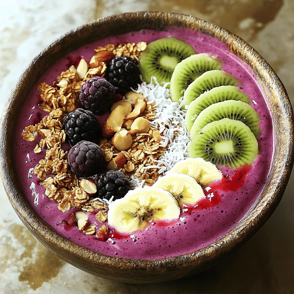 Für einen leckeren Berry Smoothie Bowl brauchst du diese Hauptzutaten: - 1 Tasse gefrorene gemischte Beeren (Erdbeeren, Heidelbeeren, Himbeeren) - 1 Banane, in Scheiben geschnitten und gefroren - 1/2 Tasse griechischer Joghurt (oder pflanzlicher Joghurt für eine vegane Option) - 1/2 Tasse Mandelmilch (oder jede Milch nach Wahl) - 1 Esslöffel Chiasamen - 1 Esslöffel Honig oder Ahornsirup (optional für zusätzliche Süße) Diese Zutaten sorgen für einen cremigen und fruchtigen Geschmack. Die gefrorenen Beeren geben dem Smoothie eine schöne Kälte und die Banane macht ihn süß und dick. Joghurt fügt Protein hinzu, während Chiasamen für Ballaststoffe sorgen. Die Toppings machen deinen Smoothie Bowl besonders. Hier sind meine Favoriten: - Frisch geschnittene Früchte (Kiwi, Banane) - Granola - Kokosraspeln - Nüsse (Mandeln oder Walnüsse) Diese Toppings bringen Textur und zusätzliche Nährstoffe. Du kannst sie kreativ anrichten, um eine schöne Präsentation zu erzielen. Frisches Obst bringt Farbe und den Crunch von Granola macht das Ganze spannend. Es gibt viele Möglichkeiten, deinen Berry Smoothie Bowl zu variieren. Hier einige Ideen: - Spinat oder Grünkohl für einen grünen Smoothie - Proteinpulver für einen Proteinboost - Erdnussbutter oder Mandelbutter für einen nussigen Geschmack Diese Zutaten fügen mehr Nährstoffe hinzu und machen dein Frühstück noch nahrhafter. Experimentiere mit verschiedenen Kombinationen, um deinen perfekten Smoothie Bowl zu finden. Für die vollständige Anleitung empfehle ich, die [Full Recipe] zu besuchen. Zuerst bereite alle Zutaten vor. Du brauchst gefrorene Beeren, eine gefrorene Banane, griechischen Joghurt, Mandelmilch, Chiasamen und etwas Honig oder Ahornsirup. Mische alles in einem Mixer. Achte darauf, dass die Beeren und die Banane gut gefroren sind. So wird dein Smoothie schön kalt und cremig. Mixe alles auf hoher Stufe, bis die Mischung glatt ist. Wenn es zu dick ist, füge mehr Mandelmilch hinzu. Das macht es einfacher, alles zu mixen. Jetzt kommt der kreative Teil! Gieße den Smoothie in eine Schüssel. Dekoriere die Oberfläche mit frischen Früchten wie Kiwi und Banane. Streue etwas Granola darüber für den Crunch. Kokosraspeln und Nüsse sind tolle Toppings. Du kannst auch essbare Blüten verwenden. Sie sehen hübsch aus und schmecken gut. Die perfekte Konsistenz ist wichtig. Sie sollte dick, aber nicht fest sein. Du willst, dass der Smoothie vom Löffel fließt, aber nicht zu schnell. Wenn du mehr Flüssigkeit brauchst, füge etwas Mandelmilch hinzu. Wenn du es dicker magst, benutze weniger Milch oder mehr gefrorene Früchte. Experimentiere, bis du deine ideale Konsistenz gefunden hast. Wähle frische oder gefrorene Beeren. Achte auf leuchtende Farben und festen Druck. Erdbeeren, Himbeeren und Heidelbeeren sind ideal. Du kannst auch gemischte Beeren verwenden. Sie bringen verschiedene Aromen in deinen Smoothie Bowl. Gefrorene Beeren sind perfekt für eine cremige Konsistenz. Sie machen deinen Smoothie frisch und kühl. Ein häufiger Fehler ist, nicht genug Flüssigkeit hinzuzufügen. Wenn du die Mischung zu dick machst, kannst du sie nicht gut mixen. Beginne mit der empfohlenen Menge Mandelmilch. Falls nötig, füge nach und nach mehr hinzu. Achte darauf, dass der Mixer gut funktioniert. Stoppe den Mixer zwischendurch, um die Mischung zu prüfen. So vermeidest du Klumpen. Du kannst die Rezeptur ganz einfach anpassen. Füge weitere Früchte hinzu, wie Kiwi oder Mango. Für mehr Süße kannst du Honig oder Ahornsirup verwenden. Experimentiere mit Nüssen oder Samen für mehr Textur. Jeder kann seinen eigenen Stil finden. So wird der Berry Smoothie Bowl immer lecker und spannend. Schau dir die Full Recipe für alle Details an. {{image_4}} Für eine vegane Variante verwende pflanzlichen Joghurt. Du kannst Kokos- oder Sojajoghurt wählen. Diese Optionen sind cremig und lecker. Der Rest des Rezepts bleibt gleich. Du kannst auch Mandelmilch oder Hafermilch nutzen. So bleibt der Geschmack frisch und fruchtig. Willst du mehr Protein? Füge einen Esslöffel Proteinpulver hinzu. Das passt gut zu den Beeren. Auch Nussbutter ist eine tolle Wahl. Mandel- oder Erdnussbutter setzen einen schönen Akzent. Diese Zutaten machen den Smoothie sättigender und nahrhafter. Sei kreativ mit deinen Früchten! Probiere Mango, Ananas oder sogar Spinat. Diese Zutaten bringen neue Aromen in deinen Smoothie Bowl. Die Kombination aus frischen Früchten macht den Smoothie bunt und einladend. Du kannst auch Zitrusfrüchte hinzufügen für einen frischen Kick. Um deinen Berry Smoothie Bowl frisch zu halten, stelle sicher, dass du ihn in einem luftdichten Behälter aufbewahrst. So bleibt er bis zu zwei Tage im Kühlschrank gut. Achte darauf, die Schüssel gut zu verschließen, um den Geschmack zu bewahren. Wenn du ihn nicht sofort essen kannst, halte die Toppings getrennt. So bleibt alles knusprig und frisch. Beeren und Bananen sind einfach einzufrieren. Lege die Beeren auf ein Backblech und friere sie ein, bis sie fest sind. Danach kannst du sie in einen Beutel geben. Für die Bananen schneide sie in Scheiben und lege sie in einen luftdichten Behälter. So hast du immer frische Zutaten bereit, wenn du einen Smoothie machen möchtest. Diese Methode hilft, den Geschmack und die Nährstoffe zu erhalten. Wenn du Reste von deinem Berry Smoothie Bowl hast, kannst du sie kreativ nutzen. Füge die Reste in Pancake-Teig hinzu oder mixe sie in Joghurt für einen schnellen Snack. Du kannst auch Eiswürfelformen verwenden, um Smoothie-Würfel zu machen. Diese kannst du später in Wasser oder Limonade geben, um einen leckeren Fruchtgeschmack zu erhalten. So verschwenden wir keine Zutaten und nutzen alles optimal aus. Ein Berry Smoothie Bowl hat etwa 250 bis 400 Kalorien pro Portion. Die genauen Kalorien hängen von den Zutaten ab. Wenn du mehr Toppings hinzufügst, steigt die Kalorienzahl. Zum Beispiel, wenn du Nüsse oder Honig verwendest, werden die Kalorien höher. Um die Kalorien zu senken, kannst du weniger Süßungsmittel oder Toppings verwenden. Ja, du kannst gefrorene Beeren statt frischer Beeren verwenden. Gefrorene Beeren sind oft günstiger und haben einen ähnlichen Nährwert. Sie sind auch praktisch, da du sie immer zur Hand hast. Gefrorene Beeren geben dem Smoothie eine cremige Konsistenz und kühlen ihn. Achte darauf, die Beeren ein wenig länger zu mixen, wenn sie gefroren sind. Du kannst deinen Smoothie bis zu zwei Tage im Kühlschrank aufbewahren. Um die Frische zu erhalten, decke die Schüssel gut ab. Der Smoothie kann sich mit der Zeit trennen, aber das ist normal. Rühre ihn einfach gut um, bevor du ihn genießt. Wenn du ihn länger aufbewahren möchtest, friere ihn einfach ein. Der Berry Smoothie Bowl ist einfach und lecker. Er enthält viele gesunde Zutaten, die du nach deinem Geschmack anpassen kannst. Du kannst eine Vielzahl von Beeren und Toppings verwenden, um die Schüssel zu dekorieren. Vergiss nicht, die richtigen Tipps beim Mixen zu beachten. Experimentiere mit verschiedenen Obstsorten für neue Varianten. Denke daran, Reste gut aufzubewahren und richtig einzufrieren. Probiere deine eigene Version aus und genieße die vielen Vorteile eines gesunden Frühstücks oder Snacks.