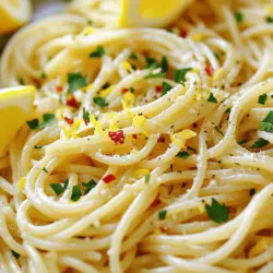 Für ein einfaches und schnelles Gericht brauchst du: - 400g Spaghetti - 6 Knoblauchzehen, dünn geschnitten - 120ml extra natives Olivenöl Diese Zutaten sind die Basis für leckere Spaghetti Aglio e Olio. Die Spaghetti bringen die Textur, während der Knoblauch und das Olivenöl den vollen Geschmack liefern. Um das Gericht abzurunden, füge folgende Gewürze hinzu: - ½ Teelöffel rote Pfefferflocken (nach Geschmack anpassen) - Schale von 1 Zitrone - 2 Esslöffel frischer Zitronensaft - Salz nach Geschmack Die roten Pfefferflocken bieten einen kleinen Kick. Die Zitronenschale und der Saft bringen Frische und Tiefe in das Gericht. Für die perfekte Präsentation und zusätzlichen Geschmack kannst du folgende Zutaten verwenden: - 60g frische Petersilie, gehackt - Geriebener Parmesan zum Servieren (optional) - Zitronenschnitze zur Garnierung Die Petersilie sorgt für Farbe und Frische. Parmesan bringt eine cremige Note, die das Gericht noch köstlicher macht. Diese Zutaten machen deine Spaghetti Aglio e Olio zu einem echten Genuss. Hol dir die [Full Recipe] für eine detaillierte Anleitung! Um die Spaghetti perfekt zu kochen, fülle einen großen Topf mit Salzwasser. Setze ihn auf die Herdplatte und bringe das Wasser zum Kochen. Gib die Spaghetti hinein und koche sie gemäß der Anleitung auf der Verpackung. Beachte, dass sie al dente sein sollten. Das bedeutet, sie sollten weich, aber noch einen leichten Biss haben. Bevor du die Spaghetti abgießt, hebe 240ml Nudelwasser auf. Dieses Wasser hilft später, die Soße geschmeidig zu machen. In der Zwischenzeit kannst du das aromatische Knoblauchöl zubereiten. Nimm eine große Pfanne und erhitze das Olivenöl bei mittlerer Hitze. Füge die dünn geschnittenen Knoblauchzehen hinzu. Lass den Knoblauch 2-3 Minuten braten, bis er leicht goldbraun wird. Rühre dabei ständig, damit er nicht verbrennt. Sobald der Knoblauch duftet, ist die Zeit für die roten Pfefferflocken. Rühre diese ein und brate sie noch 30 Sekunden mit. So entfalten sich die Aromen. Jetzt kommt der spannende Teil. Gib die gekochten Spaghetti in die Pfanne mit dem Knoblauchöl. Schwenke die Pasta gut um, sodass sie gleichmäßig mit dem Öl bedeckt ist. Falls es zu trocken aussieht, füge nach und nach das reservierte Nudelwasser hinzu. Dies sorgt dafür, dass die Soße schön cremig wird. Rühre dann die Zitronenschale und den Zitronensaft ein. So erhält das Gericht einen frischen Kick. Zum Schluss mische die gehackte Petersilie unter und passe die Würze mit Salz an. Verteile die Spaghetti auf die Teller und genieße dein schnelles, leckeres Gericht. Für die vollständige Anleitung, sieh dir das Full Recipe an. Ein häufiger Fehler ist, den Knoblauch zu lange zu garen. Dies macht ihn bitter. Achte darauf, den Knoblauch nur leicht goldbraun zu braten. Ein weiterer Fehler ist, zu wenig Nudelwasser zu verwenden. Das Wasser macht das Gericht cremiger. Hebe immer etwas Nudelwasser auf, bevor du die Pasta abgießt. Für die perfekte Konsistenz ist das Nudelwasser wichtig. Füge es schrittweise hinzu, wenn die Pasta zu trocken scheint. Rühre die Spaghetti gut im Knoblauchöl um, damit sich die Aromen gut vermischen. Die Mischung sollte glänzend und leicht feucht sein, nicht matschig. Wenn du Reste hast, lasse die Spaghetti abkühlen. Fülle sie in einen luftdichten Behälter. So bleiben sie frisch. Im Kühlschrank halten sie sich bis zu drei Tage. Zum Aufwärmen nutze eine Pfanne. Füge etwas Olivenöl oder Nudelwasser hinzu, um die Pasta wieder lebendig zu machen. {{image_4}} Wenn du eine vegetarische oder vegane Version von Spaghetti Aglio e Olio machen möchtest, ist das einfach. Die Hauptzutaten sind schon pflanzlich. Du kannst den Parmesan weglassen oder durch einen veganen Käse ersetzen. Für mehr Geschmack füge geröstete Nüsse oder Hefeflocken hinzu. Diese geben einen tollen, herzhaften Geschmack. Du kannst dein Gericht aufpeppen, indem du zusätzliche Zutaten hinzufügst. Garnelen sind eine beliebte Wahl. Brate sie kurz im Knoblauchöl an, bevor du die Spaghetti hinzufügst. Gemüse wie Brokkoli oder Zucchini passen auch gut. Dünste sie vorher leicht, um sie zart zu machen. Diese Extras machen das Gericht noch bunter und leckerer. In verschiedenen Regionen Italiens findest du spannende Variationen von Spaghetti Aglio e Olio. In Neapel fügen viele eine Prise Petersilie und etwas Zitronensaft hinzu. In Rom wird oft Pecorino-Käse verwendet, um dem Gericht eine salzige Note zu geben. Jede Region hat ihre eigene Note, die das Rezept einzigartig macht. Probiere aus, welche Variante dir am besten gefällt! Um Spaghetti Aglio e Olio frisch zu halten, lagere die Reste in einem luftdichten Behälter. Lass die Pasta zuerst auf Raumtemperatur abkühlen. Lege die Spaghetti dann in den Behälter und schließe ihn gut. So vermeidest du, dass sie austrocknen oder Gerüche annehmen. Wenn du die Reste aufwärmen möchtest, gibt es einige gute Methoden. Du kannst die Spaghetti in einer Pfanne mit etwas Olivenöl erhitzen. Das sorgt dafür, dass sie nicht trocken werden. Eine andere Methode ist die Mikrowelle. Gib die Pasta in eine Schüssel, füge einen Spritzer Wasser hinzu und decke die Schüssel ab. Erwärme sie in Intervallen, bis sie heiß ist. Die Reste halten sich im Kühlschrank etwa 3 bis 4 Tage. Wenn du sie länger aufbewahren möchtest, friere sie ein. In einem luftdichten Behälter bleiben die Spaghetti im Gefrierfach bis zu 2 Monate frisch. Vor dem Essen solltest du die gefrorenen Spaghetti über Nacht im Kühlschrank auftauen lassen. Spaghetti Aglio e Olio ist ein klassisches italienisches Gericht. Es besteht aus wenigen Zutaten: Spaghetti, Knoblauch, Olivenöl und Pfefferflocken. Dieses Gericht stammt aus Neapel und ist sehr einfach zuzubereiten. Die Mischung aus Knoblauch und Öl macht es besonders aromatisch. Es ist ideal für schnelle Abendessen oder wenn du wenig Zeit hast. Du kannst dir das gesamte Rezept unter [Full Recipe] ansehen. Ja, du kannst Knoblauch ersetzen oder weglassen. Du könntest Zwiebeln oder Schalotten verwenden. Diese bieten einen milden Geschmack. Wenn du Knoblauch nicht magst, probiere es mit etwas Zitronenschale oder Kräutern. Diese geben deinem Gericht einen neuen Twist. Beachte jedoch, dass der Geschmack anders sein wird. Knoblauch gibt der Pasta ihren typischen Charakter. Um das Gericht nach deinem Geschmack zu würzen, füge mehr oder weniger Pfefferflocken hinzu. Wenn du es schärfer magst, nimm mehr. Für einen milderen Geschmack reduziere die Menge. Außerdem kannst du frische Kräuter wie Basilikum oder Oregano hinzufügen. Diese bringen frische Aromen in dein Gericht. Salz ist wichtig, aber achte darauf, es nach deinem Geschmack anzupassen. Probiere die Pasta, bevor du sie servierst, um sicherzustellen, dass sie perfekt gewürzt ist. Spaghetti Aglio e Olio ist einfach und lecker. Wir haben die Zutaten, die Zubereitung und wertvolle Tipps besprochen. Außerdem hast du verschiedene Variationen und Lagerinformationen kennengelernt. Du weißt nun, wie du Fehler vermeidest und das Gericht perfekt lagerst. Es gibt viele Wege, Spaghetti Aglio e Olio anders zu machen. Probiere neue Kombinationen aus. Viel Spaß beim Kochen und Genießen!