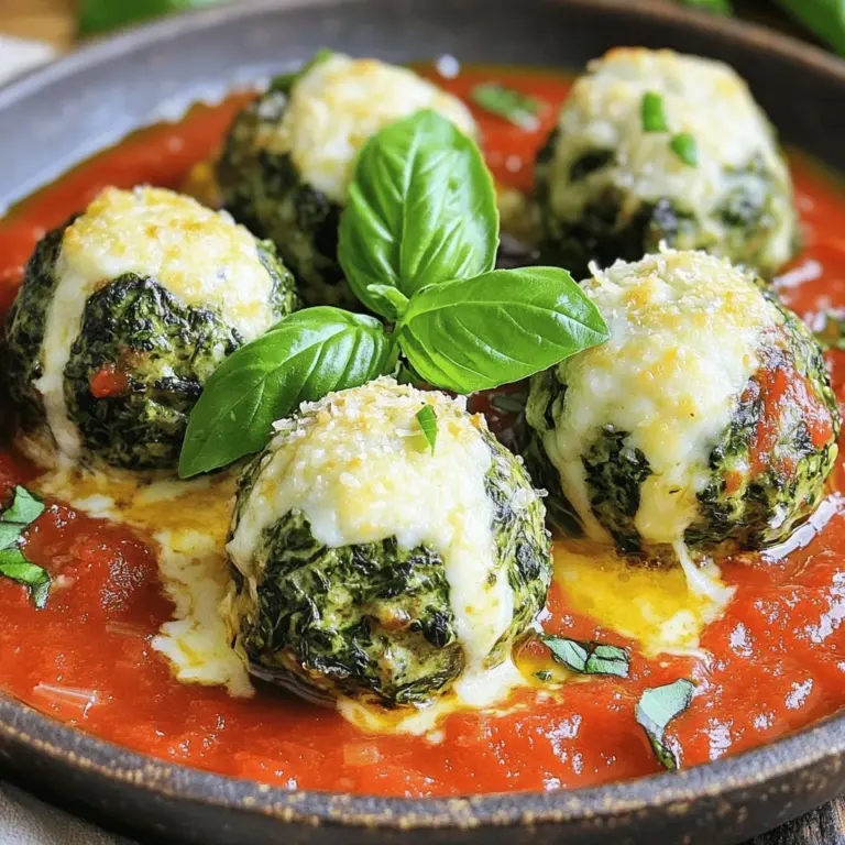 - 450 g Rinderhackfleisch oder Putenhackfleisch - 1 Tasse frischer Spinat, fein gehackt - 3 Knoblauchzehen, minced Diese Hauptzutaten sind der Schlüssel zu den leckeren Spinach Garlic Meatballs. Das Hackfleisch gibt der Mischung die nötige Fülle. Der frische Spinat bringt Farbe und Nährstoffe. Der Knoblauch fügt einen tollen, würzigen Geschmack hinzu. - 1 Tasse Semmelbrösel (vorzugsweise Vollkorn) - 50 g frisch geriebener Parmesan-Käse - 1 Ei, verquirlt Die Semmelbrösel sorgen dafür, dass die Bällchen fest werden. Vollkorn gibt zusätzlich Ballaststoffe. Parmesan macht die Fleischbällchen noch schmackhafter. Das Ei bindet alles zusammen und sorgt für die richtige Konsistenz. - 1 Teelöffel getrockneter Oregano - 1 Teelöffel Salz - 1/2 Teelöffel schwarzer Pfeffer - 1 Tasse geriebener Mozzarella-Käse - 120 ml Marinara-Sauce - Frische Basilikumblätter zum Garnieren Die Gewürze bringen das Aroma auf ein neues Level. Oregano ergänzt den Geschmack von Knoblauch und Spinat. Salz und Pfeffer sind ein Muss für die Würze. Mozzarella macht die Bällchen cremig und lecker. Die Marinara-Sauce ist perfekt, um die Bällchen zu servieren. Frische Basilikumblätter sorgen für den letzten Schliff. Für die vollständige Zubereitung schauen Sie sich das [Full Recipe] an. Heize deinen Ofen auf 190°C vor. Das ist wichtig für die richtige Garung. Nimm eine große Schüssel und gib alle Zutaten hinein. Das sind Rinderhackfleisch, Spinat, Knoblauch, Semmelbrösel und alle Gewürze. Mische alles gut mit deinen Händen oder einem Löffel. Achte darauf, dass die Mischung gleichmäßig wird. Nimm kleine Portionen der Mischung und forme sie zu Bällchen. Die Bällchen sollten etwa 2,5 bis 4 cm groß sein. Drücke mit deinem Finger eine kleine Vertiefung in jedes Bällchen. Platziere dann ein Stück Mozzarella in die Mitte. Rolle das Bällchen wieder zu, damit der Käse drin bleibt. Lege die Fleischbällchen auf ein Backblech mit Backpapier. Backe sie im Ofen für etwa 20 bis 25 Minuten. Sie sind fertig, wenn sie goldbraun sind. Während die Bällchen backen, erhitze die Marinara-Sauce in einem kleinen Topf. Nimm die Bällchen aus dem Ofen und gieß etwas Sauce darüber. Lass sie für 5 Minuten im Ofen, damit die Sauce warm wird und der Mozzarella schmelzen kann. Garniere die Bällchen mit frischem Basilikum und serviere sie warm. Du kannst auch weitere Marinara-Sauce dazu reichen. Für die vollständige Anleitung, schau dir das [Full Recipe] an. Um die perfekte Konsistenz für die Fleischbällchen zu erreichen, empfehle ich, Semmelbrösel zu verwenden. Sie helfen, die Bällchen zusammenzuhalten und geben ihnen die nötige Struktur. Wenn du eine leichtere Variante machen möchtest, kannst du auch die Menge des Fleisches anpassen. Zum Beispiel, benutze mehr Spinat oder ersetze etwas Rinderhack durch Putenhack. So bleibt das Gericht leicht und trotzdem lecker. Das Hinzufügen von frischen Kräutern macht die Fleischbällchen noch schmackhafter. Du kannst Basilikum, Petersilie oder Thymian verwenden. Diese Kräuter bringen frische Aromen in die Mischung. Variiere auch die Gewürze. Ein bisschen Chili oder Paprika gibt den Bällchen einen tollen Kick. Sei kreativ und finde die Aromen, die dir am besten gefallen. Zu den Fleischbällchen passen viele Beilagen gut. Serviere sie mit Pasta, Reis oder einem frischen Salat. Das rundet das Gericht ab. Für die Präsentation lege die Fleischbällchen auf einen schönen Teller. Gieße Marinara-Sauce darum und bestreue sie mit geriebenem Parmesan und frischem Basilikum. So sieht dein Gericht nicht nur gut aus, sondern schmeckt auch fantastisch. {{image_4}} Für eine vegetarische Variante der Spinach Garlic Meatballs nutzen Sie pflanzliches Hackfleisch. Es gibt viele Marken, die einen guten Geschmack bieten. Achten Sie darauf, die gleiche Menge wie beim Fleisch zu verwenden. Für Käsealternativen können Sie veganen Käse oder Nusskäse nehmen. Diese Optionen sind oft cremig und schmelzen gut. Möchten Sie etwas Schärfe? Fügen Sie Chili oder Cayennepfeffer hinzu. Dies wird den Geschmack lebendiger machen. Sie können auch verschiedene Käsesorten verwenden. Ziegenkäse oder Feta bringen einen neuen Twist. Experimentieren Sie mit den Käsesorten, die Ihnen gefallen. Um mediterrane Elemente einzubringen, fügen Sie Oliven und getrocknete Tomaten hinzu. Diese Zutaten verleihen den Fleischbällchen einen einzigartigen Geschmack. Wenn Sie asiatische Aromen mögen, probieren Sie Ingwer und Sojasauce. Diese Kombination wird Ihre Fleischbällchen aufpeppen und ein neues Erlebnis bieten. Für das vollständige Rezept schauen Sie sich die [Full Recipe] an. Um die Reste der Spinach Garlic Meatballs mit Mozzarella richtig zu lagern, lege sie in einen luftdichten Behälter. Das hält sie frisch und lecker. Du kannst die Fleischbällchen bis zu drei Tage im Kühlschrank aufbewahren. Achte darauf, sie gut abzudecken, damit sie nicht austrocknen. Wenn du Fleischbällchen für später aufbewahren möchtest, friere sie einfach ein. Lege die abgekühlten Bällchen auf ein Backblech. Stelle sicher, dass sie sich nicht berühren. Friere sie für etwa eine Stunde ein. Danach kannst du sie in einen Gefrierbeutel umfüllen. So bleiben sie bis zu drei Monate frisch. Zum Auftauen kannst du sie über Nacht im Kühlschrank lassen oder in der Mikrowelle. Erhitze sie dann in einer Pfanne oder im Ofen, bis sie heiß sind. Übrig gebliebene Fleischbällchen sind vielseitig. Du kannst sie in einer Pasta-Sauce verwenden oder auf einem Sandwich mit Käse servieren. Sie passen auch gut in eine Suppe oder einen Salat. Sei kreativ und genieße die Reste auf neue Weise! Die Möglichkeiten sind endlos. Sie können die Fleischbällchen im Kühlschrank bis zu vier Tage aufbewahren. Legen Sie sie in einen luftdichten Behälter. So bleiben sie frisch und lecker. Wenn Sie die Bällchen einfrieren, halten sie bis zu drei Monate. Packen Sie sie in einen gefrierfesten Behälter. Vergessen Sie nicht, sie gut zu beschriften! Ja, Sie können die Fleischbällchen im Voraus zubereiten. Formen Sie die Bällchen und legen Sie sie auf ein Blech. Decken Sie sie mit Frischhaltefolie ab und stellen Sie sie in den Kühlschrank. Sie können sie auch einfrieren. Backen Sie sie einfach, wenn Sie bereit sind. Sie sparen Zeit und haben trotzdem ein leckeres Gericht. Ja, Sie können diese Fleischbällchen glutenfrei machen. Ersetzen Sie die Semmelbrösel durch glutenfreie Brösel. Achten Sie darauf, auch die Marinara-Sauce glutenfrei zu wählen. Viele Marken bieten glutenfreie Optionen an. So können Sie die Fleischbällchen ohne Bedenken genießen. In diesem Artikel habe ich die wichtigsten Zutaten für Fleischbällchen und deren Zubereitung vorgestellt. Die Kombination aus Fleisch, Spinat und Gewürzen sorgt für einen tollen Geschmack. Denken Sie daran, viele Variationen zu probieren, um das Gericht zu verfeinern. Mit den richtigen Tipps und Tricks gelingt es Ihnen, leckere Fleischbällchen zuzubereiten. Nützen Sie die Aufbewahrungshinweise, um Reste clever zu verwerten. Viel Spaß beim Kochen und Ausprobieren!
