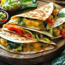 Für leckere Gemüse-Quesadillas brauchen Sie einige Hauptzutaten. Diese machen das Gericht bunt und schmackhaft. Hier sind die Zutaten, die Sie benötigen: - 1 Tasse Paprika (rot, gelb und grün), dünn geschnitten - 1 Tasse Zucchini, dünn geschnitten - 1 Tasse Spinat, grob gehackt - 1 kleine rote Zwiebel, dünn geschnitten - 1 Tasse geriebener Käse (Cheddar, Monterey Jack oder eine vegane Alternative) - 4 große Weizentortillas - 2 Esslöffel Olivenöl - 1 Teelöffel Kreuzkümmel - 1 Teelöffel geräuchertes Paprikapulver - Salz und Pfeffer nach Geschmack Diese Zutaten sind wichtig, um den vollen Geschmack zu erreichen. Der Käse ist das Herzstück der Quesadilla. Wählen Sie einen Käse, der gut schmilzt. Cheddar und Monterey Jack sind perfekte Optionen. Veganer Käse ist auch möglich. Achten Sie darauf, dass er gut schmilzt. Dies sorgt für die richtige Konsistenz. Frisches Gemüse macht den Unterschied. Kaufen Sie bunte Paprika, die fest und glänzend sind. Zucchini sollten klein sein und eine glatte Haut haben. Der Spinat sollte frisch und grün sein. Vermeiden Sie welk oder gelbliches Gemüse. So bleibt der Geschmack lebendig. Schauen Sie auch auf die Saison. Saisonales Gemüse schmeckt besser und ist oft günstiger. Zuerst bereite ich das Gemüse vor. Ich schneide die Paprika, Zucchini und Zwiebel in dünne Stücke. Diese frischen Zutaten geben den Quesadillas viel Geschmack. Ich erhitze 1 Esslöffel Olivenöl in einer großen Pfanne. Dann füge ich das geschnittene Gemüse hinzu. Ich brate es für 5 bis 7 Minuten, bis es weich wird. Danach gebe ich den grob gehackten Spinat dazu. Ich mag den Spinat, weil er gesund ist und gut aussieht. Jetzt stelle ich die Quesadillas zusammen. Ich nehme eine große Tortilla und lege sie in die Pfanne. Dann streue ich die Hälfte des geriebenen Käses auf eine Seite der Tortilla. Darüber kommt eine Portion der Gemüsemischung. Ich streue noch etwas mehr Käse oben drauf. Dann falte ich die Tortilla in der Mitte. Diese Schritte sind einfach und machen viel Spaß. Jetzt ist es Zeit, die Quesadillas zu garen. Ich gebe 1 Esslöffel Olivenöl um die Ränder der Tortilla in die Pfanne. Dann brate ich die Quesadilla für 3 bis 4 Minuten auf jeder Seite. Ich möchte, dass der Käse schmilzt und die Tortilla goldbraun wird. Wenn sie fertig ist, nehme ich die Quesadilla aus der Pfanne und wiederhole den Vorgang mit den anderen Tortillas. Am Ende schneide ich die Quesadillas in Keile. Sie sehen toll aus und sind bereit, serviert zu werden. Für das Rezept, schau dir die Full Recipe an. Um die Tortilla perfekt zu bräunen, verwende eine mittlere Hitze. Zu hohe Hitze verbrennt die Tortilla außen, während der Käse innen nicht schmilzt. Lege die Tortilla in die Pfanne und achte auf eine goldbraune Farbe. Wende sie vorsichtig, um ein Zerreißen zu vermeiden. So bekommst du eine knusprige und leckere Quesadilla. Die Füllung deiner Quesadillas ist flexibel. Du kannst fast jedes Gemüse verwenden. Brokkoli, Pilze oder sogar Süßkartoffeln passen gut. Wenn du mehr Protein brauchst, füge Bohnen oder Tofu hinzu. Experimentiere mit verschiedenen Käsesorten. Probiere Gouda oder Feta für einen anderen Geschmack. Die Möglichkeiten sind endlos! Dips machen deine Quesadillas noch besser. Salsa ist ein Klassiker, aber auch Guacamole ist toll. Sauerrahm oder griechischer Joghurt bringen Frische. Du kannst auch scharfe Sauce hinzufügen, wenn du es würzig magst. Diese Beilagen ergänzen die Aromen der Quesadillas perfekt. {{image_4}} Für eine vegane Option tauschen Sie den Käse gegen eine pflanzliche Alternative aus. Sie können auch Nusskäse oder Cashew-Creme verwenden. Diese Quesadillas sind ebenso lecker und bieten eine tolle Konsistenz. Fügen Sie zusätzlich Avocado oder schwarze Bohnen hinzu. Diese Zutaten machen die Quesadillas noch nahrhafter. Wenn Sie es gerne scharf mögen, fügen Sie frische Jalapeños hinzu. Schneiden Sie sie in dünne Scheiben und mischen Sie sie mit dem Gemüse. Die Jalapeños geben den Quesadillas einen würzigen Kick. Sehen Sie zu, dass Sie die Menge anpassen, je nach Ihrem Schärfegrad. Diese Variante ist perfekt für alle, die es scharf lieben. Die Quesadillas sind sehr anpassungsfähig. Sie können viele andere Gemüsesorten verwenden. Probieren Sie zum Beispiel Pilze, Brokkoli oder Auberginen. Auch Mais oder Karotten passen gut dazu. Das Gemüse sollte immer frisch und knackig sein. Experimentieren Sie mit verschiedenen Kombinationen und finden Sie Ihre perfekte Mischung. Für das vollständige Rezept schauen Sie bitte in die [Full Recipe]. Um Ihre übrig gebliebenen Quesadillas frisch zu halten, packen Sie sie gut ein. Verwenden Sie Frischhaltefolie oder einen luftdichten Behälter. So bleibt die Quesadilla weich und lecker. Lassen Sie sie zuerst auf Raumtemperatur abkühlen. Lagern Sie die Quesadillas dann im Kühlschrank für bis zu drei Tage. Wenn Sie sie länger aufbewahren wollen, frieren Sie sie ein. Wickeln Sie jede Quesadilla einzeln in Frischhaltefolie und dann in Alufolie. So bleibt der Geschmack erhalten. Um die Quesadillas wieder aufzuwärmen, nutzen Sie eine Pfanne. Erhitzen Sie sie bei mittlerer Hitze für etwa drei bis fünf Minuten auf jeder Seite. So wird die Tortilla knusprig und der Käse schmilzt perfekt. Sie können auch einen Toaster verwenden, aber achten Sie darauf, die Temperatur niedrig zu halten. So verbrennen die Quesadillas nicht. Sie können auch die Mikrowelle verwenden, aber das macht die Tortilla weich. Die meisten Zutaten für die Quesadillas halten sich gut. Frisches Gemüse bleibt im Kühlschrank etwa eine Woche frisch. Käse kann bis zu zwei Wochen halten, wenn er gut verpackt ist. Zum Beispiel kann Cheddar oder Monterey Jack nach dem Öffnen noch lange verwendet werden. Achten Sie auf das Haltbarkeitsdatum. Olivenöl bleibt auch lange gut, solange es kühl und dunkel gelagert wird. Überprüfen Sie Ihre Zutaten regelmäßig, um sicherzustellen, dass sie frisch sind. Die Zubereitung von Gemüse-Quesadillas dauert etwa 30 Minuten. Du brauchst 15 Minuten für die Vorbereitung und 15 Minuten zum Garen. Das geht schnell und macht viel Spaß. Du kannst die Schritte leicht nachverfolgen. Ja, du kannst die Quesadillas im Voraus zubereiten. Bereite sie einfach bis zum Garen vor. Lege sie dann in den Kühlschrank. Wenn du bereit bist, erhitze sie in einer Pfanne oder im Ofen. So sparst du Zeit an einem hektischen Tag. Zu Gemüse-Quesadillas passen viele leckere Beilagen. Hier sind einige gute Optionen: - Salsa - Guacamole - Sauerrahm - Frische Kräuter Du kannst auch einen einfachen Salat servieren. Das gibt dem Gericht mehr Frische. Experimentiere mit deinen Lieblingstoppings. Zusammenfassend haben wir die besten Zutaten für Gemüse-Quesadillas erkundet. Wir haben das Gemüse vorbereitet, die Quesadillas zusammengestellt und sie richtig gegart. Ich habe auch Tipps zur perfekten Bräunung der Tortilla und Vorschläge für Dips gegeben. Variationen wie die vegane Option oder die würzige Version können das Gericht noch spannender machen. Vergessen Sie nicht, übrig gebliebene Quesadillas richtig zu lagern und aufzuwärmen. Diese einfachen Schritte führen zu leckeren Ergebnissen. Jetzt sind Sie bereit, Ihre eigenen köstlichen Quesadillas zuzubereiten!