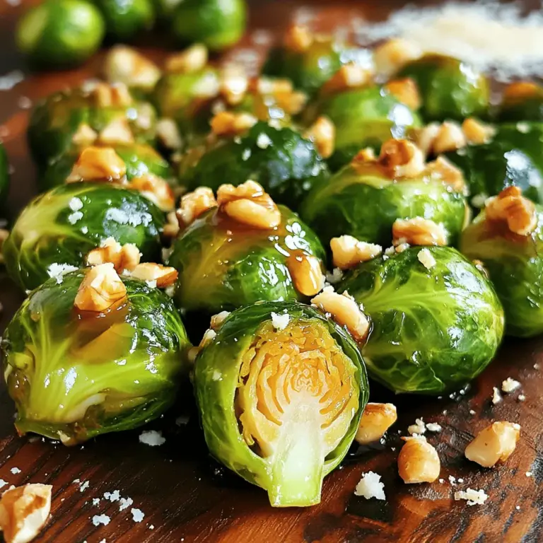 - 450 g Rosenkohl, geputzt und halbiert - 3 Esslöffel Olivenöl - 60 ml reiner Ahornsirup - 1 Esslöffel Balsamico-Essig - 1/2 Teelöffel Meersalz - 1/4 Teelöffel schwarzer Pfeffer - 1/4 Teelöffel Cayennepfeffer (optional für Schärfe) - 30 g gehackte Walnüsse (zum Garnieren) - 2 Esslöffel frisch geriebener Parmesan (optional) Um die besten Ahornsirup-Glasierten Rosenkohl zu machen, brauchst du frische und hochwertige Zutaten. Der Rosenkohl sorgt für eine schöne Textur, während der Ahornsirup für die süße Note sorgt. Olivenöl bringt gesunde Fette ins Spiel. Ein Schuss Balsamico-Essig gibt dem Gericht ein wenig Säure, die den Geschmack hebt. Ich empfehle, die Gewürze gut zu wählen. Meersalz und schwarzer Pfeffer bringen die Aromen perfekt zur Geltung. Wenn du es scharf magst, füge etwas Cayennepfeffer hinzu. Die Garnierungen sind der letzte Schliff. Gehackte Walnüsse geben einen schönen Crunch. Wenn du es noch reichhaltiger magst, streue etwas frisch geriebenen Parmesan darüber. Das ist die Grundlage für ein einfaches und leckeres Gericht. Für die vollständige Zubereitung schau dir das [Full Recipe] an. Heize deinen Ofen auf 200°C vor. Nimm eine große Schüssel und lege die halbierten Rosenkohlhälften hinein. Füge die Zutaten hinzu: Olivenöl, Ahornsirup, Balsamico-Essig, Meersalz, schwarzer Pfeffer und optional Cayennepfeffer. Mische alles gut, bis der Rosenkohl gleichmäßig bedeckt ist. Lege die Rosenkohlhälften auf ein Backblech, das mit Backpapier ausgelegt ist. Achte darauf, dass sie nicht übereinanderliegen. Backe sie 20-25 Minuten lang. Wende die Rosenkohlhälften nach der Hälfte der Zeit, um ein gleichmäßiges Garen zu erreichen. Lass die Rosenkohlhälften einige Minuten abkühlen. Vor dem Servieren streue die gehackten Walnüsse und optional den frisch geriebenen Parmesan darüber. So erhältst du zusätzlichen Geschmack und einen knusprigen Kontrast. Um die Präsentation ansprechend zu gestalten, arrangiere die Rosenkohlhälften schön auf einem Teller. Du kannst auch etwas frischen Schnittlauch oder Petersilie hinzufügen, um Farbe zu bringen. Um perfekte Röstergebnisse zu erzielen, ist die Backzeit und Temperatur entscheidend. Heize deinen Ofen auf 200°C vor. Die Rosenkohlhälften benötigen 20-25 Minuten, um weich und goldbraun zu werden. Wende die Stücke nach der Hälfte der Garzeit. So garen sie gleichmäßig und bekommen eine tolle Farbe. Du kannst viele Aromen hinzufügen. Probiere Knoblauch, Zwiebeln oder Zitrone für mehr Geschmack. Du kannst auch glutenfreie und vegane Alternativen verwenden. Statt Parmesan kannst du Hefeflocken nutzen. Diese geben einen ähnlichen, herzhaften Geschmack. Für eine bessere Karamellisierung verwende Honig oder andere Sirupe. Diese sorgen für einen süßen, tiefen Geschmack. Verschiedene Essigsorten wie Apfelessig oder Rotweinessig bringen zusätzliche Tiefe und Säure in das Gericht. Experimentiere mit diesen Zutaten, um deinen perfekten Geschmack zu finden. Für das vollständige Rezept, schau dir die [Full Recipe] an. {{image_4}} Wenn Sie etwas Mehr Geschmack wollen, probieren Sie Rosenkohl mit Speck. Der Speck bringt eine herzhafte Note. Das ist eine tolle Kombination! Um diese Variante zu machen, schneiden Sie einige Scheiben Speck klein. Braten Sie den Speck in einer Pfanne. Nehmen Sie den Speck heraus und lassen Sie das Fett in der Pfanne. Mischen Sie die halbierten Rosenkohlhälften mit dem Speckfett, Olivenöl und den anderen Zutaten. Backen Sie die Mischung wie im Full Recipe angegeben. Fügen Sie den gebratenen Speck am Ende hinzu. So wird der Speck knusprig und lecker. Für eine vegane Version lassen Sie den Parmesan weg. Stattdessen können Sie Hefeflocken verwenden. Diese geben einen herzhaften Geschmack, ohne tierische Produkte. Fügen Sie auch mehr pflanzliche Zutaten hinzu. Zum Beispiel können Sie geröstete Kichererbsen oder gewürfelte Süßkartoffeln nutzen. Die Süßkartoffeln bringen Süße und eine tolle Textur. Mischen Sie alles mit den anderen Zutaten. Backen Sie es wie im Full Recipe. Sie werden es lieben! Wenn Sie einen mediterranen Geschmack mögen, probieren Sie Oliven und Feta-Käse. Schneiden Sie schwarze oder grüne Oliven klein. Fügen Sie sie zu den Rosenkohlhälften hinzu. Für den Feta-Käse können Sie ihn zerbröseln. Geben Sie ihn nach dem Backen über die Rosenkohlhälften. So wird das Gericht frisch und würzig. Passen Sie die Gewürze an, wenn Sie möchten. Versuchen Sie Thymian oder Oregano für einen extra Kick. Um die übrig gebliebenen Rosenkohl gut zu lagern, lege sie in den Kühlschrank. Verwende einen luftdichten Behälter. So bleiben sie frisch und lecker. Achte darauf, dass der Behälter sauber und trocken ist. Dies hilft, die Feuchtigkeit zu vermeiden. Wenn du die Rosenkohl wieder erwärmen möchtest, gibt es zwei einfache Methoden. Du kannst die Mikrowelle oder den Ofen nutzen. Wenn du die Mikrowelle verwendest, stelle die Hitze auf mittel und erwärme sie kurz. Achte darauf, dass sie nicht überkochen. Wenn du den Ofen nutzt, heize ihn auf 180°C vor. Lege die Rosenkohl auf ein Blech und erwärme sie für etwa 10 Minuten. Die übrig gebliebenen Rosenkohl sind im Kühlschrank etwa drei bis vier Tage haltbar. Schaue nach Anzeichen von Verderb. Wenn sie weich oder matschig werden, ist es Zeit, sie wegzuwerfen. Auch ein unangenehmer Geruch ist ein Zeichen dafür, dass sie nicht mehr gut sind. Die Zubereitung ist schnell und einfach. Die Vorbereitungszeit beträgt etwa 10 Minuten. Die gesamte Kochzeit liegt bei etwa 20 bis 25 Minuten. Damit sind Sie in rund 30 Minuten fertig. Das macht es zu einem tollen Gericht für jede Gelegenheit. Ja, Sie können gefrorenen Rosenkohl nutzen. Achten Sie darauf, ihn vorher gut abzutauen. Dies hilft, die Textur zu verbessern. Braten Sie ihn dann wie frischen Rosenkohl. Die Garzeit kann etwas länger sein, da gefrorener Rosenkohl mehr Feuchtigkeit hat. Ahornsirup-glasierten Rosenkohl passen viele Hauptgerichte gut. Ich empfehle, sie mit gebratenem Hähnchen oder Lachs zu servieren. Auch vegetarische Gerichte wie Quinoa-Salat sind ideal. Für eine herzliche Mahlzeit kombinieren Sie sie mit Kartoffelpüree oder Reis. Diese Kombinationen bringen die Aromen perfekt zur Geltung und machen jede Mahlzeit besonders. Zusammenfassend haben Sie nun alles über die Zubereitung von ahornsirup-glasiertem Rosenkohl erfahren. Die Hauptzutaten sind einfach zu finden und bieten einen großartigen Geschmack. Sie wissen, wie man die Zubereitung und das Backen richtig macht. Außerdem haben Sie praktische Tipps für Variationen und Aufbewahrung erhalten. Genießen Sie die Vielseitigkeit dieses Rezeptes und lassen Sie Ihrer Kreativität freien Lauf. Gute Küche bringt Freude und leckeres Essen!