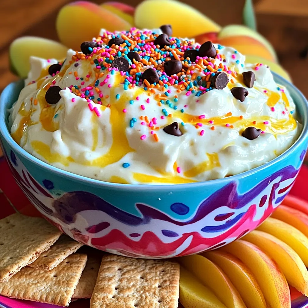 Für diesen tollen Dip brauchen wir ein paar einfache Zutaten. Die Hauptzutaten sind: - 1 Tasse Vanillejoghurt - 1/2 Tasse Frischkäse, weichgerührt - 1/4 Tasse Puderzucker - 1 Teelöffel Vanilleextrakt - 1/4 Teelöffel Mandelextrakt (optional) - 1/2 Tasse Streusel (Funfetti oder bunten) - 1 Esslöffel Schokoladenstückchen (zur Garnierung) - Graham-Cracker, frisches Obst oder Kekse zum Dippen Diese Zutaten machen den Dip cremig und süß. Der Vanillejoghurt sorgt für einen tollen Geschmack. Der Frischkäse gibt die perfekte Konsistenz. Der Puderzucker macht alles süßer. Wenn du etwas Neues ausprobieren möchtest, gibt es viele Variationen. Du kannst zum Beispiel: - Verschiedene Aromen verwenden, wie Erdbeere oder Schokolade. - Nüsse oder andere Süßigkeiten hinzufügen. - Statt Streuseln, Keksbrösel verwenden. Diese Optionen machen den Dip noch interessanter. Du kannst ihn an deinen Geschmack anpassen. Wähle frische und hochwertige Zutaten. Achte beim Vanillejoghurt auf die Marke. Ein guter Joghurt macht einen großen Unterschied. Kaufe Frischkäse, der weich und leicht zu mischen ist. Für die Streusel, wähle helle Farben für einen schönen Look. Du kannst auch biologische Zutaten wählen, um gesünder zu essen. Wenn du diese Tipps beachtest, wird dein Dunkaroo Dip noch besser. Die Zutaten sind der Schlüssel zu einem tollen Geschmack! Beginnen Sie mit einer großen Schüssel. Geben Sie den weichgerührten Frischkäse und den Puderzucker hinein. Mixen Sie die Zutaten mit einem elektrischen Mixer. Machen Sie das für zwei Minuten. Die Mischung sollte jetzt glatt und cremig sein. Jetzt fügen Sie den Vanillejoghurt hinzu. Geben Sie auch den Vanilleextrakt dazu. Wenn Sie mögen, können Sie den Mandelextrakt hinzufügen. Mischen Sie alles bei niedriger Geschwindigkeit. Machen Sie das für eine Minute. Die Mischung wird nun schön cremig. Nehmen Sie einen Spatel und falten Sie die Streusel vorsichtig in die Mischung. Seien Sie sanft, damit die Streusel ganz bleiben. Dies gibt dem Dip einen bunten Look und viel Geschmack. Übertragen Sie den Dip in eine schöne Servierschüssel. Streuen Sie extra Streusel und Schokoladenstückchen obenauf. Stellen Sie den Dip für mindestens 30 Minuten in den Kühlschrank. So verbinden sich die Aromen gut. Servieren Sie ihn mit Graham-Crackern, frischem Obst oder Keksen. Genießen Sie jeden Bissen! Ein häufiger Fehler ist, den Frischkäse nicht gut zu mixen. Achten Sie darauf, dass er weich und glatt ist. Wenn der Frischkäse klumpig bleibt, wird der Dip nicht cremig. Ein weiterer Fehler ist, die Streusel zu stark zu mischen. Falten Sie sie vorsichtig unter, um sie nicht zu zerdrücken. Zu viel Vanilleextrakt kann den Geschmack dominieren. Beginnen Sie mit weniger und fügen Sie nach Bedarf mehr hinzu. Sie können den Dunkaroo Dip leicht anpassen. Fügen Sie zum Beispiel Kakaopulver hinzu für einen schokoladigen Geschmack. Für eine fruchtige Note können Sie frische Erdbeeren oder Himbeeren unterrühren. Wenn Sie es nussig mögen, probieren Sie gehackte Nüsse oder Erdnussbutter. So wird der Dip noch interessanter. Der Dip ist vielseitig und kann nach Ihrem Geschmack verändert werden. Präsentation ist wichtig! Servieren Sie den Dip in einer bunten Schüssel. Streuen Sie zusätzliche Streusel und Schokoladenstückchen oben drauf. Das macht ihn ansprechend. Sie können auch frisches Obst oder Kekse um die Schüssel legen. So sieht alles frisch und einladend aus. Nutzen Sie auch kleine Schälchen für einzelne Portionen. Das sorgt für Spaß und macht das Dippen einfacher. {{image_4}} Wenn Sie glutenfrei essen, können Sie den Dunkaroo Dip trotzdem genießen. Verwenden Sie glutenfreien Frischkäse und Vanillejoghurt. Achten Sie darauf, dass die Streusel glutenfrei sind. Es gibt viele Marken, die glutenfreie Optionen anbieten. Für das Dippen können Sie glutenfreie Kekse oder Obst verwenden. So bleibt der Genuss erhalten, ohne auf Geschmack zu verzichten. Für eine vegane Version des Dunkaroo Dips tauschen Sie den Frischkäse gegen veganen Frischkäse. Verwenden Sie pflanzlichen Joghurt, der auf Kokos oder Mandel basiert. Anstelle von Puderzucker können Sie Kokosblütenzucker verwenden. Auch die Streusel sollten vegan sein. Diese Anpassungen machen den Dip für alle zugänglich, ohne dass der Geschmack leidet. Der Dunkaroo Dip lässt sich leicht anpassen. Fügen Sie Kakaopulver für einen schokoladigen Dip hinzu. Für eine fruchtige Note können Sie Erdbeermarmelade oder pürierte Früchte unterrühren. Experimentieren Sie mit verschiedenen Aromen, wie Zimt oder Karamell. So bleibt der Dip spannend und jeder Bissen kann anders schmecken. Die Möglichkeiten sind endlos! Um den Dunkaroo Dip frisch zu halten, bewahre ihn in einem luftdichten Behälter auf. Achte darauf, dass der Deckel gut schließt. So bleibt der Dip cremig und lecker. Stelle den Behälter in den Kühlschrank, wenn du ihn nicht sofort isst. Der Dunkaroo Dip hält sich im Kühlschrank etwa 3 bis 5 Tage. Nach dieser Zeit kann der Geschmack nachlassen. Es ist sicher, ihn nach 3 Tagen zu probieren. Wenn er noch gut schmeckt, kannst du ihn weiter genießen. Achte auf Veränderungen im Dip. Wenn der Dip wässrig wird oder einen seltsamen Geruch hat, ist er wahrscheinlich nicht mehr gut. Auch eine Veränderung in der Farbe kann ein Zeichen für Verderb sein. Wenn du unsicher bist, schmecke lieber nicht daran. Sicherheit geht vor! Du kannst den Dunkaroo Dip bis zu fünf Tage im Kühlschrank aufbewahren. Stelle sicher, dass du ihn in einem luftdichten Behälter lagerst. Bei längerem Lagern kann der Dip an Frische verlieren. Ja, du kannst den Dip einen Tag im Voraus machen. Bereite ihn einfach zu und stelle ihn dann in den Kühlschrank. So kann sich der Geschmack gut entfalten. Für den perfekten Genuss empfehle ich: - Graham-Cracker - Frisches Obst (wie Erdbeeren oder Äpfel) - Kekse (wie Butterkekse oder Vanillekekse) Diese Snacks passen super zu der süßen Cremigkeit des Dips. Das Rezept für diesen Dip ist inspiriert von einem beliebten Kinder-Snack aus den 90ern. Dunkaroos waren ein Hit und viele Menschen lieben sie. Dieses Rezept bringt den Spaß zurück und macht ihn einfach für jeden. Du kannst das Rezept einfach nachlesen und selbst ausprobieren. [Full Recipe] Der Viral Homemade Dunkaroo Dip ist einfach und lecker. Wir haben die besten Zutaten, Tipps und Tricks besprochen. Du kannst den Dip auf verschiedene Arten anpassen und lagern. Achte auf die Haltbarkeit, damit er frisch bleibt. Letztlich macht dieser Dip Spaß und erweckt schöne Erinnerungen. Sei kreativ bei der Zubereitung und genieße jeden Bissen!