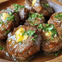 Für dieses köstliche Gericht benötigen Sie: - 450 g Sirloin-Steak, in mundgerechte Stücke geschnitten - 4 Esslöffel ungesalzene Butter - 5 Zehen Knoblauch, fein gehackt - 1 Teelöffel frischer Rosmarin, gehackt - 1 Teelöffel frischer Thymian, gehackt - Salz und Pfeffer nach Geschmack Diese Zutaten machen die Steakbites zart und voll im Geschmack. Das Sirloin-Steak hat die perfekte Textur für dieses Rezept. Die Gewürze und Kräuter sind wichtig für den Geschmack. Sie bringen die Aromen zum Leben. Ich empfehle, frische Kräuter zu verwenden. Sie schmecken viel besser als getrocknete. - Rosmarin und Thymian passen gut zu Steak. Sie ergänzen den Knoblauch perfekt. - Salz und Pfeffer sind Grundgewürze. Sie bringen alles zusammen und heben den Geschmack hervor. Um Ihre Steakbites noch schmackhafter zu machen, können Sie frische Petersilie zum Garnieren verwenden. Die grüne Farbe sieht toll aus und bringt Frische. Zusätzlich empfehle ich, 1 Esslöffel Balsamico-Essig hinzuzufügen. Es gibt der Knoblauchbuttersauce eine würzige Note. Dies ist optional, aber sehr lecker. Für die vollständige Zubereitung und alle Details schauen Sie sich das [Full Recipe] an. Zuerst nehmen Sie das Sirloin-Steak. Schneiden Sie es in mundgerechte Stücke. Würzen Sie die Stücke großzügig mit Salz und Pfeffer. Dies gibt dem Fleisch einen tollen Geschmack. Lassen Sie das gewürzte Steak für einige Minuten ruhen. So kann das Fleisch die Gewürze aufnehmen. Erhitzen Sie eine große Pfanne bei mittlerer bis hoher Temperatur. Geben Sie 2 Esslöffel Butter in die Pfanne. Warten Sie, bis die Butter schäumt. Dann fügen Sie die Steakstücke in einer einzigen Schicht hinzu. Braten Sie sie für 2-3 Minuten auf jeder Seite an. Achten Sie darauf, dass sie eine schöne Kruste bilden. Für ein medium-rare Steak sollte die Innentemperatur 54-57°C betragen. Nehmen Sie das Steak aus der Pfanne und legen Sie es auf einen Teller. Reduzieren Sie die Hitze in der Pfanne auf mittlere Stufe. Geben Sie die restlichen 2 Esslöffel Butter hinzu. Fügen Sie den gehackten Knoblauch, Rosmarin und Thymian hinzu. Sautieren Sie alles für 1-2 Minuten. Der Knoblauch sollte duften und leicht goldbraun werden. Wenn Sie möchten, geben Sie den Balsamico-Essig hinzu. Rühren Sie alles gut um, um die Aromen zu verbinden. Legen Sie die Steakbites zurück in die Pfanne. Wenden Sie sie in der Knoblauchbutter-Mischung. So sind sie gut überzogen. Erhitzen Sie die Steakbites für eine weitere Minute. Nehmen Sie die Pfanne vom Herd. Garnieren Sie die Steakbites mit frischer Petersilie. Servieren Sie sie auf einem schönen Teller. So machen Sie Knoblauchbutter Steak Bites, die jeder liebt! Für weitere Details, schauen Sie sich das [Full Recipe] an. Für Steak Bites sind Sirloin und Ribeye die besten Optionen. Diese Steaks sind zart und saftig. Sie bieten viel Geschmack und eine angenehme Textur. Wenn Sie etwas Mageres möchten, wählen Sie Filet Mignon. Es ist weich, aber hat weniger Fett. Achten Sie darauf, das Steak in gleichmäßige Stücke zu schneiden. So garen sie gleichmäßig und schnell. Die Garstufen sind wichtig für den Geschmack. Für medium-rare sollte die Innentemperatur zwischen 54-57°C liegen. Dies gibt Ihnen zarte, saftige Stücke. Medium liegt bei 60-65°C, während medium-well bei 65-70°C ist. Verwenden Sie ein Fleischthermometer, um sicherzugehen. So vermeiden Sie überkochtes Fleisch. Jedes Stück sollte nach dem Garen ruhen, damit die Säfte gleichmäßig verteilt werden. Ein häufiger Fehler ist, die Pfanne nicht heiß genug zu erhitzen. Wenn die Pfanne kalt ist, klebt das Steak. Verwenden Sie auch genug Butter oder Öl. Zu wenig Fett lässt das Steak austrocknen. Ein weiterer Fehler ist, das Steak zu früh zu wenden. Lassen Sie es in der Pfanne, bis sich eine schöne Kruste bildet. Halten Sie sich an diese Tipps, und Ihre Steak Bites werden köstlich! {{image_4}} Sie können den Geschmack der Knoblauchbutter Steak Bites mit Balsamico aufpeppen. Fügen Sie einfach einen Esslöffel Balsamico-Essig in die Pfanne hinzu, während Sie die Knoblauchbutter-Sauce zubereiten. Der Balsamico gibt den Bissen eine süße, würzige Note. Diese Kombination hebt das Gericht auf ein neues Level. Es ist eine einfache Art, mehr Tiefe in den Geschmack zu bringen. Experimentieren Sie mit verschiedenen Kräutern und Gewürzen. Frischer Schnittlauch, Oregano oder Basilikum können interessante Aromen hinzufügen. Sie können auch etwas Paprika für einen leichten Kick verwenden. Diese Variationen machen das Gericht vielseitig und spannend. Fühlen Sie sich frei, kreativ zu sein und Ihre eigenen Lieblingsgewürze zu verwenden. Zu Knoblauchbutter Steak Bites passen viele Beilagen gut. Servieren Sie sie mit knusprigen Pommes oder einem frischen Salat. Auch geröstetes Gemüse ist eine gute Wahl. Für Dips können Sie eine scharfe Sauce oder eine klassische Aioli anbieten. Diese Beilagen und Dips ergänzen den Geschmack der Steakbites perfekt. Sie machen Ihr Gericht noch schmackhafter und runder. Um deine Knoblauchbutter Steak Bites frisch zu halten, lege sie in einen luftdichten Behälter. Du kannst auch Frischhaltefolie verwenden. So vermeidest du, dass die Bites austrocknen. Stelle sicher, dass sie vor dem Lagern auf Raumtemperatur abgekühlt sind. Wenn du sie heiß verpackst, kann sich Kondenswasser bilden. Um die Steak Bites wieder aufzuwärmen, benutze eine Pfanne. Erhitze sie bei mittlerer Hitze. Füge ein wenig Butter oder Öl hinzu, um sie saftig zu halten. Du kannst auch die Mikrowelle verwenden, aber die Pfanne gibt einen besseren Geschmack. Erhitze sie in kurzen Intervallen, um ein Überkochen zu vermeiden. Im Kühlschrank halten sich die Steak Bites etwa 3-4 Tage. Achte darauf, sie gut abzudecken. Im Gefrierschrank kannst du sie bis zu 3 Monate lagern. Stelle sicher, dass du sie in einem gefrierfesten Behälter oder Beutel aufbewahrst. So bleiben sie frisch und lecker. Wenn du bereit bist, sie zu essen, taue sie im Kühlschrank auf und wärme sie wie oben beschrieben auf. Für das vollständige Rezept und weitere Tipps, siehe die [Full Recipe]. Um Knoblauchbutter Steak Bites perfekt zu machen, achte auf die richtige Temperatur. Erhitze die Pfanne gut, bevor du das Steak hinzufügst. So bekommst du eine schöne Kruste. Würze das Fleisch großzügig mit Salz und Pfeffer. Brate es nicht zu lange, damit es saftig bleibt. Die Innentemperatur sollte für medium-rare etwa 54-57°C betragen. Nach dem Braten, wende die Steakbites in der Knoblauchbutter-Mischung. Das gibt ihnen den besten Geschmack. Ja, du kannst das Rezept anpassen! Verwende verschiedene Steaks wie Filet oder Ribeye. Du kannst auch die Kräuter wechseln. Frischer Oregano oder Basilikum passt gut dazu. Wenn du es würziger magst, füge etwas Chili-Flocken hinzu. Für eine süßere Note kann Balsamico-Essig verwendet werden. Sei kreativ und finde deinen eigenen Stil! Die Zubereitung dauert insgesamt etwa 15 Minuten. Du brauchst 10 Minuten für die Vorbereitung und 5 Minuten zum Kochen. Das geht schnell und einfach! Mit frischen Zutaten hast du in kurzer Zeit ein tolles Gericht. Für das vollständige Rezept, sieh dir die [Full Recipe] an. In diesem Artikel habe ich die Zutaten und Zubereitung von Knoblauchbutter Steak Bites detailliert beschrieben. Du hast gelernt, welche Hauptzutaten nötig sind, wie du die Steakbites perfekt anbrätst und sie mit einer köstlichen Knoblauchbutter-Sauce verfeinerst. Die Tipps helfen dir, Fehler zu vermeiden. Variationen bieten spannende neue Geschmäcker. Denk daran, Reste richtig zu lagern, damit nichts verschwendet wird. Probiere dieses Rezept aus und genieße die leckeren Steakbites. Es lohnt sich!
