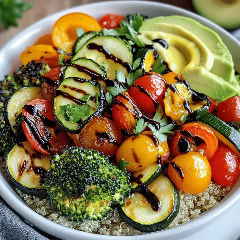- Quinoa und Gemüsebrühe Quinoa ist die Basis für unseren Bowl. Du benötigst eine Tasse Quinoa und zwei Tassen Gemüsebrühe. Diese Brühe bringt Geschmack und hilft, die Quinoa perfekt zu kochen. Du kannst auch Wasser verwenden, wenn du keine Brühe hast. - Auswahl an frischem Gemüse Wähle frisches Gemüse für den besten Geschmack. Ich empfehle Zucchini, Paprika, rote Zwiebel, Kirschtomaten und Brokkoli. Diese Farben und Texturen machen deinen Bowl lebendig und lecker. Du kannst auch anderes Gemüse verwenden, das du magst. - Gewürze und Öle Gewürze bringen den Geschmack zum Leben. Du brauchst Olivenöl, Knoblauchpulver, geräucherten Paprika, Salz und Pfeffer. Diese Gewürze verleihen deinem Gemüse einen tollen Geschmack. Olivenöl hilft auch beim Rösten und sorgt für eine schöne goldene Farbe. Die Zutaten sind einfach und gesund. Du kannst die genauen Mengen und die Zubereitung im [Full Recipe] nachlesen. Heize deinen Ofen auf 200°C (400°F) vor. Das ist wichtig für den Röstprozess. Während der Ofen sich aufwärmt, kannst du die Quinoa waschen und kochen. Nimm einen mittelgroßen Topf und bringe die Gemüsebrühe zum Kochen. Spüle die Quinoa gut unter kaltem Wasser ab. Dann gib die Quinoa in den Topf. Reduziere die Hitze und lasse die Quinoa 15 Minuten köcheln. So wird sie schön weich. Jetzt ist es Zeit, das Gemüse vorzubereiten. Schneide die Zucchini, die Paprika, die rote Zwiebel, die Kirschtomaten und den Brokkoli in Stücke. Das Gemüse sieht bunt und frisch aus. In einer großen Schüssel mische das geschnittene Gemüse mit Olivenöl. Füge Knoblauchpulver, geräucherten Paprika, Salz und Pfeffer hinzu. Mische alles gut durch. So wird jedes Stück Gemüse lecker gewürzt. Lege das Gemüse auf ein Backblech, das mit Backpapier ausgelegt ist. Röste das Gemüse im Ofen für 25-30 Minuten. Rühre das Gemüse einmal um, damit es gleichmäßig röstet. Wenn die Quinoa und das Gemüse fertig sind, kannst du die Schalen zusammenstellen. Beginne mit einer Basis aus Quinoa. Dann füge das geröstete Gemüse hinzu. Schneide die Avocado in Scheiben und lege sie oben drauf. Garniere die Bowl mit frischer Petersilie oder Koriander. Wenn du magst, kannst du das Gericht mit Balsamico-Glasur beträufeln. So machst du es noch schmackhafter. Du wirst sehen, wie schön und bunt die Bowl aussieht. Du kannst das komplette Rezept für den Gerösteten Gemüse-Quinoa-Bowl hier finden: [Full Recipe]. Um Quinoa perfekt zu kochen, achte auf das Wasserverhältnis. Nutze zwei Tassen Gemüsebrühe für eine Tasse Quinoa. Dies sorgt für einen tollen Geschmack. Koche die Quinoa etwa 15 Minuten. Die Körner sind fertig, wenn sie das Wasser ganz aufgenommen haben. Nach dem Kochen, lockere die Quinoa mit einer Gabel auf. So wird sie fluffig und nicht matschig. Die Auswahl der Gemüsesorten macht einen großen Unterschied. Nimm bunte Paprika, Zucchini, Brokkoli und Kirschtomaten. Diese Farben machen dein Gericht schön und appetitlich. Röste das Gemüse bei 200°C für 25 bis 30 Minuten. Rühre das Gemüse einmal um, damit es gleichmäßig gart. Achte darauf, dass das Gemüse zart, aber nicht zu weich ist. So bleiben die Aromen frisch. Nutze Garnituren, um dein Gericht zu verschönern. Frische Petersilie oder Koriander geben einen tollen Farbkontrast. Auch Avocado in Scheiben sieht klasse aus und schmeckt gut. Du kannst Balsamico-Glasur darüberträufeln. Das verleiht deinem Gericht zusätzlichen Geschmack. Wenn du Fotos machst, achte auf gutes Licht. Natürliche Beleuchtung macht die Farben lebendig und einladend. Für das gesamte Rezept, schau dir bitte die [Full Recipe] an. {{image_4}} Für eine vegane Variante kannst du einfache Alternativen verwenden. Anstelle von Olivenöl, probiere Avocadoöl oder Kokosöl. Diese Öle haben einen milden Geschmack. Du kannst auch Nüsse oder Samen hinzufügen, um gesunde Fette zu integrieren. Für den Proteinbedarf sind Kichererbsen eine tolle Wahl. Sie sind nahrhaft und geben dem Gericht einen guten Biss. Saisonal einkaufen macht Spaß und ist gesund. Im Frühling sind Spargel und Erbsen frisch. Im Sommer kannst du Zucchini und Paprika nutzen. Im Herbst sind Kürbis und Karotten perfekt. Im Winter sind Rosenkohl und Süßkartoffeln ideal. Diese Gemüsesorten haben den besten Geschmack, wenn sie frisch geerntet sind. Du kannst die Menge an Gemüse variieren, um deine Lieblingskombination zu finden. Um die Bowl proteinreicher zu machen, füge Bohnen oder Hühnchen hinzu. Schwarze Bohnen sind eine gute Option. Sie passen gut zu Quinoa und Gemüse. Wenn du Hühnchen magst, grill es einfach und schneide es in Stücke. So wird die Bowl noch sättigender. Diese Ergänzungen machen das Gericht zu einer vollwertigen Mahlzeit. Für mehr Details, schau dir das [Full Recipe] an. Du kannst deinen gerösteten Gemüse-Quinoa-Bowl einfach lagern. Lass das Gericht zuerst abkühlen. Dann fülle es in einen luftdichten Behälter. Ein Glas- oder Kunststoffbehälter funktioniert gut. Stelle sicher, dass der Behälter gut schließt, um die Frische zu bewahren. Lagere ihn im Kühlschrank, um die besten Ergebnisse zu erzielen. Diese Schüssel bleibt bis zu fünf Tage im Kühlschrank frisch. Wenn du bereit bist zu essen, erwärme die Schüssel in der Mikrowelle. Stelle die Mikrowelle auf mittlere Hitze und erwärme für zwei bis drei Minuten. Alternativ kannst du eine Pfanne verwenden. Erhitze den Bowl einfach auf dem Herd bei niedriger Hitze und rühre oft um. So bleibt alles gleichmäßig warm. Meal Prepping ist eine tolle Idee für schnelle Mahlzeiten. Koche einfach eine große Menge Quinoa und Gemüse. Teile das fertige Gericht in Portionen auf. Nutze kleine Behälter, um die Portionen zu lagern. Du kannst den Quinoa-Bowl auch mit verschiedenen Toppings anpassen. So hast du verschiedene Geschmäcker für die Woche. Nutze den Full Recipe für eine klare Anleitung. Die Zubereitung dauert etwa 55 Minuten. Die Vorbereitungszeit beträgt 15 Minuten. Während dieser Zeit kannst du die Quinoa und das Gemüse vorbereiten. Das Kochen der Quinoa dauert etwa 15 Minuten. Das Rösten des Gemüses im Ofen benötigt 25 bis 30 Minuten. Alles in allem ist es eine gute Wahl für eine schnelle, gesunde Mahlzeit. Ja, gefrorenes Gemüse ist eine praktische Option. Es spart Zeit in der Vorbereitung. Achte darauf, das Gemüse vor dem Rösten gut abzutropfen. Der Nachteil ist, dass gefrorenes Gemüse manchmal weniger Geschmack hat. Du kannst es jedoch mit mehr Gewürzen aufpeppen. Experimentiere mit deinen Lieblingsgewürzen, um den Geschmack zu verbessern. Einige köstliche Dips sind Hummus und Joghurt-Dips. Sie fügen Frische hinzu und ergänzen die Aromen. Balsamico-Glasur ist auch eine gute Wahl. Sie bringt eine süße Note. Du kannst sogar eine einfache Vinaigrette machen. Mische Olivenöl, Zitronensaft, Salz und Pfeffer. Das verfeinert deine Bowl und macht sie noch leckerer. Eine Geröstete Gemüse-Quinoa-Bowl ist einfach zuzubereiten und gesund. Wir haben besprochen, welche Zutaten wichtig sind und wie du sie zubereitest. Du hast gelernt, wie du die perfekte Quinoa kochst und das Gemüse optimal röstest. Die richtigen Tipps helfen dir, deine Bowl schön anzurichten. Denke daran, variieren und an saisonales Gemüse anzupassen. Auch Meal Prep ist eine gute Idee. So hast du immer eine schnelle, leckere Mahlzeit zur Hand. Viel Spaß beim Kochen und Ausprobieren!