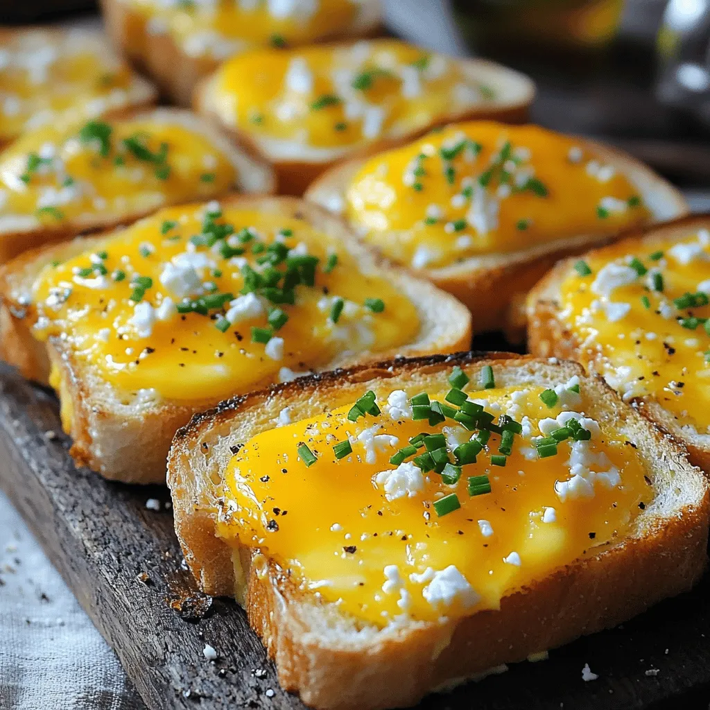 Für dieses leckere Rezept benötigen Sie folgende Hauptzutaten: - 4 Scheiben dickes Sauerteigbrot - 4 große Eier - 1 Tasse geriebener Cheddar-Käse - 1/2 Tasse zerbröckelter Feta-Käse - 2 Esslöffel Sahne - 1 Teelöffel Knoblauchpulver - Salz und Pfeffer nach Geschmack - Frische Schnittlauch, gehackt (zum Garnieren) - 1 Esslöffel Olivenöl Diese Zutaten bilden die Basis für ein einfaches und köstliches Gericht, das sowohl zum Frühstück als auch zum Mittagessen passt. Die Wahl des Käses kann den Geschmack stark beeinflussen. Cheddar ist ein Klassiker. Er schmilzt gut und hat einen tollen Geschmack. Feta bringt eine salzige Note, die sich gut mit Eiern verbindet. Alternativen sind: - Mozzarella für eine mildere Option - Parmesan für einen kräftigen Geschmack - Veganer Käse für eine pflanzliche Variante Experimentieren Sie mit verschiedenen Käsesorten, um Ihren Favoriten zu finden! Das Brot ist wichtig für den Erfolg dieses Rezepts. Dickes Sauerteigbrot gibt dem Gericht Stabilität. Es hält die Füllung gut und sorgt für einen tollen Geschmack. Hier sind einige Tipps zur Auswahl des Brotes: - Wählen Sie ein frisches Brot, um die beste Textur zu erhalten. - Achten Sie auf die Dicke. Zu dünnes Brot kann durchweichen. - Vollkornbrot kann eine gesunde Option sein. Mit der richtigen Auswahl wird Ihr Käseüberbackenes Eiern Brot noch besser! Zuerst heizen Sie den Ofen auf 190 °C vor. Das ist wichtig, damit das Käseüberbackene Eiern Brot gleichmäßig gart. Bereiten Sie ein Backblech vor, indem Sie es mit Backpapier auslegen. Nehmen Sie dann 4 Scheiben dickes Sauerteigbrot. Bestreichen Sie eine Seite jedes Stücks leicht mit Olivenöl. Legen Sie die Brotscheiben mit der geölten Seite nach unten auf das Backblech. Dies sorgt dafür, dass das Brot schön knusprig wird. Sobald alles vorbereitet ist, gießen Sie die Eier-Mischung in die Brotscheiben. Achten Sie darauf, die Löcher der Brote gut zu füllen. Streuen Sie dann den geriebenen Cheddar und den zerbröckelten Feta darüber. Jetzt ist es Zeit, das Backblech in den vorgeheizten Ofen zu schieben. Backen Sie das Brot für 15 bis 20 Minuten. Der Käse sollte schmelzen und anfangen zu sprudeln. Um die Garstufe der Eier zu überprüfen, schauen Sie sich die Mitte der Brotscheiben an. Die Eier sollten gestockt, aber noch leicht flüssig sein. Das gibt Ihnen die perfekte Konsistenz. Wenn die Eier zu fest sind, lassen Sie das Brot einfach ein paar Minuten länger im Ofen. So erreichen Sie die perfekte Mischung aus cremigen und festen Eiern. Sie können das Käseüberbackene Eiern Brot jetzt servieren. Garnieren Sie es mit frischem Schnittlauch für extra Geschmack und Farbe. So einfach ist es! Wenn Sie mehr erfahren möchten, schauen Sie sich die [Full Recipe] an. Um die perfekte Konsistenz für Käseüberbackenes Eiern Brot zu erzielen, ist die Zubereitung wichtig. Die Eier müssen gut vermischt werden. So bleibt die Mischung gleichmäßig. Verwende dabei eine Schüssel und einen Schneebesen. Achte darauf, dass die Sahne gut eingearbeitet ist. Dies macht die Eier cremiger. Backe das Brot, bis die Eier gerade fest sind. Sie sollen in der Mitte noch leicht flüssig bleiben. Die richtigen Gewürze bringen dein Gericht auf die nächste Stufe. Knoblauchpulver gibt einen tollen Geschmack. Du kannst auch Paprika oder Kreuzkümmel verwenden. Frische Kräuter wie Schnittlauch oder Petersilie sind ideal. Sie verleihen zusätzliche Frische. Streue sie kurz vor dem Servieren über das Brot. Experimentiere mit verschiedenen Kombinationen, um deinen Lieblingsgeschmack zu finden. Ein häufiges Problem ist, dass die Eier zu fest werden. Das passiert, wenn du sie zu lange backst. Überwache die Backzeit genau. Wenn der Käse bräunt, aber die Eier noch nicht fest sind, ist es Zeit, das Brot herauszunehmen. Ein weiteres Problem ist, dass das Brot trocken wird. Verwende immer frisches Sauerteigbrot. Das hält es saftig. Wenn du diese Tipps befolgst, gelingt dir das Rezept immer. Für mehr Details schau dir die Full Recipe an. {{image_4}} Eine mediterrane Variante macht Käseüberbackenes Eiern Brot noch leckerer. Fügen Sie Gemüse wie Paprika, Zucchini oder Spinat hinzu. Diese Zutaten bringen frische Aromen und viel Farbe ins Gericht. Schneiden Sie das Gemüse klein und braten Sie es kurz an. So wird es weich und gibt einen tollen Geschmack. Mischen Sie das Gemüse mit der Ei-Mischung. Gießen Sie alles in die Brotscheiben. Diese Version ist gesund und sättigend. Wenn Sie vegan leben, gibt es tolle Alternativen. Verwenden Sie pflanzlichen Käse, der gut schmilzt. Sojajoghurt ist eine gute Wahl anstelle von Eiern. Mischen Sie den Sojajoghurt mit etwas Kurkuma. Das gibt Farbe und Geschmack. Gießen Sie die Mischung in die Brote. Achten Sie darauf, die richtige Menge zu verwenden. Veganes Käseüberbackenes Eiern Brot ist einfach und lecker. Für ein herzhaftes Frühstück sind die Variationen wichtig. Fügen Sie herzhafte Zutaten hinzu, wie gebratene Pilze oder Avocado. Diese Zutaten machen Ihr Frühstück sättigender. Servieren Sie das Gericht mit einer Seite von frischen Tomaten oder einem grünen Salat. Das bringt Frische und eine schöne Balance. Sie können sogar etwas scharfe Sauce hinzufügen, wenn Sie es würziger mögen. So wird Ihr Frühstück zum Genuss! Um Käseüberbackenes Eiern Brot frisch zu halten, sollten Sie die Reste in einem luftdichten Behälter aufbewahren. Lassen Sie das Brot zuerst abkühlen. Wickeln Sie es dann in Frischhaltefolie oder verwenden Sie einen Behälter. So bleibt es weich und lecker. Um die Reste aufzuwärmen, heizen Sie den Ofen auf 180 °C vor. Legen Sie das Brot auf ein Backblech. Decken Sie es mit Aluminiumfolie ab, damit es nicht austrocknet. Backen Sie es für etwa 10 Minuten. So wird der Käse wieder schmelzen und die Eier bleiben zart. Die Reste von Käseüberbackenem Eiern Brot sind im Kühlschrank etwa drei Tage haltbar. Achten Sie darauf, die Reste gut verpackt aufzubewahren. Wenn Sie das Brot einfrieren möchten, tun Sie dies in einem luftdichten Behälter. So bleibt es bis zu drei Monate frisch. Ja, du kannst viele Brotsorten nutzen. Dickeres Brot wie Ciabatta oder Baguette funktioniert gut. Achte darauf, dass das Brot stabil genug ist. Dünneres Brot kann durchweichen. Experimentiere mit verschiedenen Sorten. So findest du deinen Favoriten! Die Zubereitung dauert etwa 10 Minuten. Das Backen im Ofen nimmt 15 bis 20 Minuten in Anspruch. Insgesamt benötigst du also rund 30 Minuten. Dies macht es zu einem schnellen und einfachen Gericht. Perfekt für Frühstück oder Brunch! Du kannst frische Früchte oder einen einfachen Salat als Beilage wählen. Auch Joghurt passt gut dazu. Wenn du es herzhaft magst, serviere gebratene Pilze oder Speck. Diese Beilagen ergänzen das Gericht wunderbar und machen dein Essen noch besser! Zusammenfassend haben wir das Rezept für Käseüberbackenes Eierbrot gründlich erkundet. Wir haben die besten Zutaten und Brotalternativen betrachtet. Außerdem haben wir Tipps zu den Backschritten und der perfekten Konsistenz gegeben. Variationen wie eine mediterrane und vegane Version bieten spannende Optionen. Denken Sie daran, die Reste gut zu lagern und bei Bedarf aufzuwärmen. Mit diesen Informationen sind Sie bereit, Ihr eigenes Gericht zu kreieren. Viel Spaß beim Kochen und Genießen!