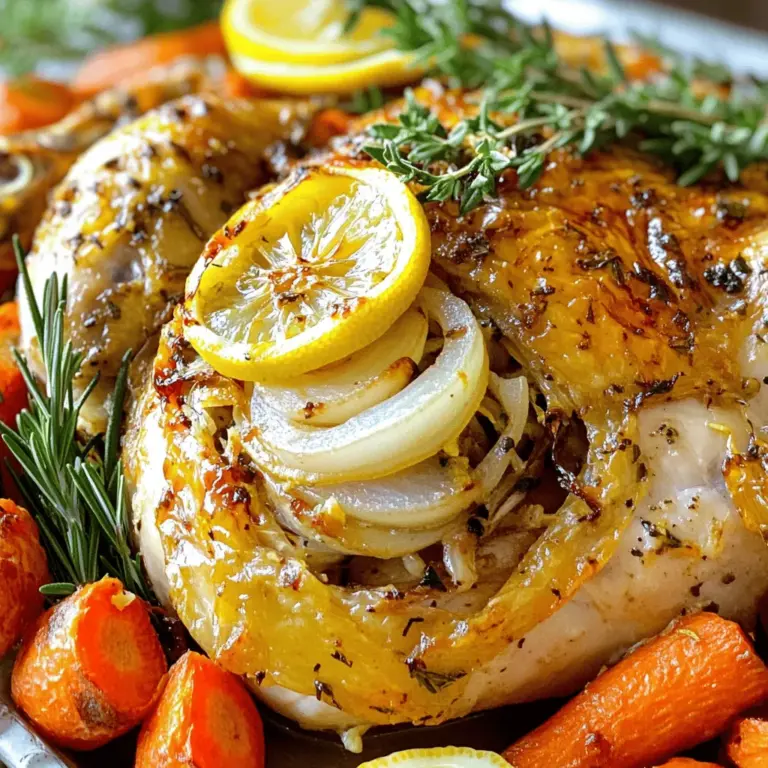 - 1 ganzes Hähnchen (ca. 1,8-2,3 kg) - 4 Esslöffel Olivenöl - 4 Zehen Knoblauch, fein gehackt - 2 Zitronen (1 abgerieben und ausgepresst, 1 in Scheiben geschnitten) - 1 Esslöffel frischer Rosmarin, gehackt - 1 Esslöffel frischer Thymian, gehackt - Salz und Pfeffer nach Geschmack - 1 mittelgroße Zwiebel, geviertelt - 4 mittelgroße Karotten, in Stücke geschnitten - 240 ml natriumarme Hühnerbrühe Die Zutaten sind einfach zu finden. Beginnen Sie mit dem Hähnchen. Wählen Sie ein frisches Hähnchen, das gut aussieht. Achten Sie auf die Größe, damit es gleichmäßig gart. Olivenöl gibt dem Hähnchen Geschmack und hilft, die Haut knusprig zu machen. Knoblauch bringt ein tolles Aroma. Die Zitronen sind wichtig für den frischen Geschmack. Eine Zitrone sorgt für Saft und die andere für Scheiben. Die frischen Kräuter wie Rosmarin und Thymian geben dem Gericht eine schöne Note. Die Zwiebeln und Karotten sind perfekte Begleiter. Sie nehmen die Aromen auf und machen das Gericht bunter. Die Hühnerbrühe sorgt dafür, dass alles saftig bleibt. Für das vollständige Rezept schauen Sie sich die Anleitung für Zesty Lemon Garlic Roasted Chicken an. - Heizen Sie Ihren Ofen auf 220°C (425°F) vor. - In einer Schüssel vermengen Sie Olivenöl, Knoblauch und Gewürze. Diese Marinade bringt viel Geschmack. - Tupfen Sie das Hähnchen mit einem Küchentuch trocken. - Reiben Sie die Hälfte der Marinade unter die Haut des Hähnchens. - Füllen Sie die Bauchhöhle mit den geviertelten Zwiebeln und ein paar Zitronenscheiben. - Legen Sie das Hähnchen in eine Bratform. - Ordnen Sie die Karottenstücke rund um das Hähnchen an. - Gießen Sie die Hühnerbrühe über das Gemüse. - Braten Sie das Hähnchen für etwa 1 Stunde und 15 Minuten. Nutzen Sie ein Fleischthermometer, um sicherzustellen, dass die Innentemperatur 74°C (165°F) erreicht. Für das vollständige Rezept schauen Sie sich die detaillierte Anleitung an. Die Marinade macht den Unterschied. Passen Sie die Gewürze nach Ihrem Geschmack an. Fügen Sie mehr Knoblauch oder weniger Zitrone hinzu. Marinieren Sie das Hähnchen über Nacht. So wird der Geschmack intensiver. Nutzen Sie ein Fleischthermometer. Dies hilft Ihnen, die beste Garzeit zu finden. Die Innentemperatur sollte 74°C (165°F) erreichen. Beträufeln Sie das Hähnchen alle 20 Minuten. Dies sorgt dafür, dass es saftig bleibt. Tranchieren Sie das Hähnchen nach dem Garen. Legen Sie es auf eine große Platte. Fügen Sie die gerösteten Gemüse hinzu. Garnieren Sie mit Zitronenscheiben und frischen Kräutern. Servieren Sie dazu einen frischen Salat oder Kartoffeln. So wird das Essen noch besser. {{image_4}} Für eine mediterrane Variante können Sie Oliven und Feta-Käse hinzufügen. Diese Zutaten bringen einen salzigen, herzhaften Geschmack. Außerdem können Sie frische Kräuter wie Oregano verwenden. Oregano ergänzt die Zitrone und den Knoblauch perfekt. Es gibt dem Gericht einen frischen, sonnigen Geschmack. Für die asiatische Variante passen Sie die Marinade an. Verwenden Sie Sojasauce und frischen Ingwer. Diese Zutaten verleihen dem Hähnchen einen würzigen, umami-reichen Geschmack. Dazu können Sie Bratgemüse wie Pak Choi verwenden. Das Gemüse sorgt für zusätzlichen Crunch und Farbe auf dem Teller. Eine spannende Idee ist die Verwendung von BBQ-Gewürz. Dieses Gewürz gibt dem Hähnchen eine rauchige Note. Sie können auch mit anderen Zitrusfrüchten wie Limetten experimentieren. Limetten bringen eine frische und spritzige Note. Diese Alternativen machen das Gericht noch interessanter und vielseitiger. Kühlen Sie übrig gebliebenes Hühnchen in einem luftdichten Behälter. So bleibt es frisch. Sie können es 3-4 Tage im Kühlschrank aufbewahren. Achten Sie darauf, dass es gut verpackt ist. Das verhindert Geruchsübertragung. Um das Hähnchen einzufrieren, lassen Sie es zuerst abkühlen. Wickeln Sie es fest in Frischhaltefolie oder Aluminiumfolie. Legen Sie die Hähnchenstücke in einen Gefrierbeutel. Drücken Sie so viel Luft wie möglich heraus. Dies schützt das Hühnchen vor Frostbrand. Zum Auftauen legen Sie das gefrorene Hähnchen über Nacht in den Kühlschrank. Alternativ können Sie es in kaltem Wasser auftauen. Erhitzen Sie das Hähnchen bei 180°C im Ofen, bis es durchwärmt ist. So bleibt das Hühnchen saftig und lecker. Optimal für 1 Stunde und 15 Minuten. Diese Zeit sorgt für ein perfekt gegartes Hähnchen. Achte darauf, dass die Haut knusprig wird, während das Fleisch saftig bleibt. Die Innentemperatur von 74°C (165°F) überprüfen. Dies stellt sicher, dass das Hähnchen sicher zu essen ist. Verwende ein Fleischthermometer, um genau zu messen. Ja, Gewürze und Gemüse nach Geschmack variieren. Fühle dich frei, deine Lieblingsgewürze hinzuzufügen. Auch das Gemüse kann je nach Saison oder Vorliebe geändert werden. Auf einer Platte anrichten und mit frischen Kräutern garnieren. Dies gibt dem Gericht einen schönen Look. Du kannst Zitronenscheiben dazu legen, um die Farben zu betonen. Sehen Sie sich die vollständige Rezeptanleitung für Zesty Lemon Garlic Roasted Chicken an. Dort findest du alle Schritte, um dieses köstliche Gericht zuzubereiten. In diesem Artikel haben wir die Zutaten und die Schritt-für-Schritt-Anleitung für das perfekte Zitronen-Knoblauch-Hähnchen behandelt. Sie haben gelernt, wie Sie die Marinade zubereiten und das Hähnchen braten. Denken Sie daran, die Garzeit im Auge zu behalten und zu variieren, um neue Geschmäcker zu entdecken. Mit den richtigen Tipps können Sie jede Mahlzeit zu einem besonderen Erlebnis machen. Genießen Sie Ihr selbstgekochtes Hähnchen und teilen Sie es mit anderen!