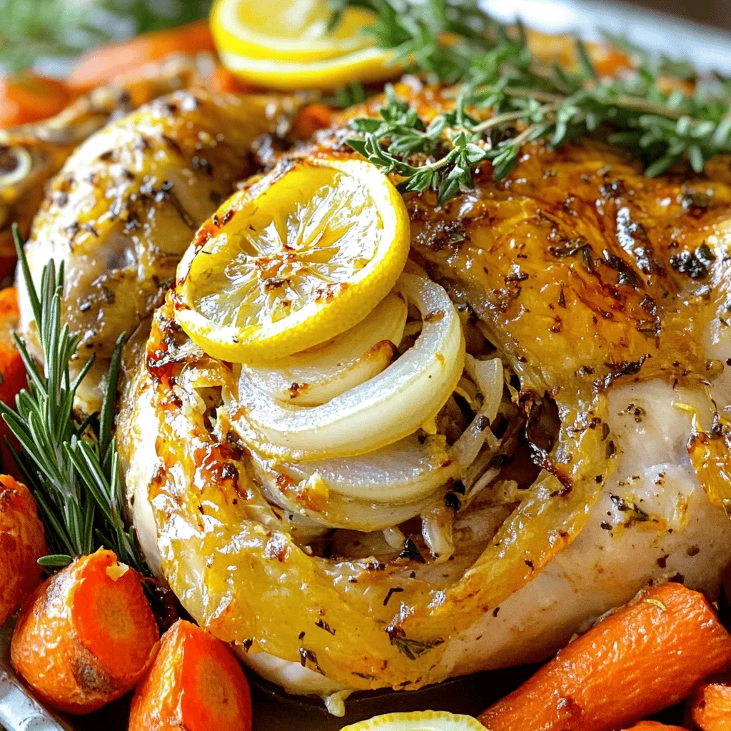 - 1 ganzes Hähnchen (ca. 1,8-2,3 kg) - 4 Esslöffel Olivenöl - 4 Zehen Knoblauch, fein gehackt - 2 Zitronen (1 abgerieben und ausgepresst, 1 in Scheiben geschnitten) - 1 Esslöffel frischer Rosmarin, gehackt - 1 Esslöffel frischer Thymian, gehackt - Salz und Pfeffer nach Geschmack - 1 mittelgroße Zwiebel, geviertelt - 4 mittelgroße Karotten, in Stücke geschnitten - 240 ml natriumarme Hühnerbrühe Die Zutaten sind einfach zu finden. Beginnen Sie mit dem Hähnchen. Wählen Sie ein frisches Hähnchen, das gut aussieht. Achten Sie auf die Größe, damit es gleichmäßig gart. Olivenöl gibt dem Hähnchen Geschmack und hilft, die Haut knusprig zu machen. Knoblauch bringt ein tolles Aroma. Die Zitronen sind wichtig für den frischen Geschmack. Eine Zitrone sorgt für Saft und die andere für Scheiben. Die frischen Kräuter wie Rosmarin und Thymian geben dem Gericht eine schöne Note. Die Zwiebeln und Karotten sind perfekte Begleiter. Sie nehmen die Aromen auf und machen das Gericht bunter. Die Hühnerbrühe sorgt dafür, dass alles saftig bleibt. Für das vollständige Rezept schauen Sie sich die Anleitung für Zesty Lemon Garlic Roasted Chicken an. - Heizen Sie Ihren Ofen auf 220°C (425°F) vor. - In einer Schüssel vermengen Sie Olivenöl, Knoblauch und Gewürze. Diese Marinade bringt viel Geschmack. - Tupfen Sie das Hähnchen mit einem Küchentuch trocken. - Reiben Sie die Hälfte der Marinade unter die Haut des Hähnchens. - Füllen Sie die Bauchhöhle mit den geviertelten Zwiebeln und ein paar Zitronenscheiben. - Legen Sie das Hähnchen in eine Bratform. - Ordnen Sie die Karottenstücke rund um das Hähnchen an. - Gießen Sie die Hühnerbrühe über das Gemüse. - Braten Sie das Hähnchen für etwa 1 Stunde und 15 Minuten. Nutzen Sie ein Fleischthermometer, um sicherzustellen, dass die Innentemperatur 74°C (165°F) erreicht. Für das vollständige Rezept schauen Sie sich die detaillierte Anleitung an. Die Marinade macht den Unterschied. Passen Sie die Gewürze nach Ihrem Geschmack an. Fügen Sie mehr Knoblauch oder weniger Zitrone hinzu. Marinieren Sie das Hähnchen über Nacht. So wird der Geschmack intensiver. Nutzen Sie ein Fleischthermometer. Dies hilft Ihnen, die beste Garzeit zu finden. Die Innentemperatur sollte 74°C (165°F) erreichen. Beträufeln Sie das Hähnchen alle 20 Minuten. Dies sorgt dafür, dass es saftig bleibt. Tranchieren Sie das Hähnchen nach dem Garen. Legen Sie es auf eine große Platte. Fügen Sie die gerösteten Gemüse hinzu. Garnieren Sie mit Zitronenscheiben und frischen Kräutern. Servieren Sie dazu einen frischen Salat oder Kartoffeln. So wird das Essen noch besser. {{image_4}} Für eine mediterrane Variante können Sie Oliven und Feta-Käse hinzufügen. Diese Zutaten bringen einen salzigen, herzhaften Geschmack. Außerdem können Sie frische Kräuter wie Oregano verwenden. Oregano ergänzt die Zitrone und den Knoblauch perfekt. Es gibt dem Gericht einen frischen, sonnigen Geschmack. Für die asiatische Variante passen Sie die Marinade an. Verwenden Sie Sojasauce und frischen Ingwer. Diese Zutaten verleihen dem Hähnchen einen würzigen, umami-reichen Geschmack. Dazu können Sie Bratgemüse wie Pak Choi verwenden. Das Gemüse sorgt für zusätzlichen Crunch und Farbe auf dem Teller. Eine spannende Idee ist die Verwendung von BBQ-Gewürz. Dieses Gewürz gibt dem Hähnchen eine rauchige Note. Sie können auch mit anderen Zitrusfrüchten wie Limetten experimentieren. Limetten bringen eine frische und spritzige Note. Diese Alternativen machen das Gericht noch interessanter und vielseitiger. Kühlen Sie übrig gebliebenes Hühnchen in einem luftdichten Behälter. So bleibt es frisch. Sie können es 3-4 Tage im Kühlschrank aufbewahren. Achten Sie darauf, dass es gut verpackt ist. Das verhindert Geruchsübertragung. Um das Hähnchen einzufrieren, lassen Sie es zuerst abkühlen. Wickeln Sie es fest in Frischhaltefolie oder Aluminiumfolie. Legen Sie die Hähnchenstücke in einen Gefrierbeutel. Drücken Sie so viel Luft wie möglich heraus. Dies schützt das Hühnchen vor Frostbrand. Zum Auftauen legen Sie das gefrorene Hähnchen über Nacht in den Kühlschrank. Alternativ können Sie es in kaltem Wasser auftauen. Erhitzen Sie das Hähnchen bei 180°C im Ofen, bis es durchwärmt ist. So bleibt das Hühnchen saftig und lecker. Optimal für 1 Stunde und 15 Minuten. Diese Zeit sorgt für ein perfekt gegartes Hähnchen. Achte darauf, dass die Haut knusprig wird, während das Fleisch saftig bleibt. Die Innentemperatur von 74°C (165°F) überprüfen. Dies stellt sicher, dass das Hähnchen sicher zu essen ist. Verwende ein Fleischthermometer, um genau zu messen. Ja, Gewürze und Gemüse nach Geschmack variieren. Fühle dich frei, deine Lieblingsgewürze hinzuzufügen. Auch das Gemüse kann je nach Saison oder Vorliebe geändert werden. Auf einer Platte anrichten und mit frischen Kräutern garnieren. Dies gibt dem Gericht einen schönen Look. Du kannst Zitronenscheiben dazu legen, um die Farben zu betonen. Sehen Sie sich die vollständige Rezeptanleitung für Zesty Lemon Garlic Roasted Chicken an. Dort findest du alle Schritte, um dieses köstliche Gericht zuzubereiten. In diesem Artikel haben wir die Zutaten und die Schritt-für-Schritt-Anleitung für das perfekte Zitronen-Knoblauch-Hähnchen behandelt. Sie haben gelernt, wie Sie die Marinade zubereiten und das Hähnchen braten. Denken Sie daran, die Garzeit im Auge zu behalten und zu variieren, um neue Geschmäcker zu entdecken. Mit den richtigen Tipps können Sie jede Mahlzeit zu einem besonderen Erlebnis machen. Genießen Sie Ihr selbstgekochtes Hähnchen und teilen Sie es mit anderen!