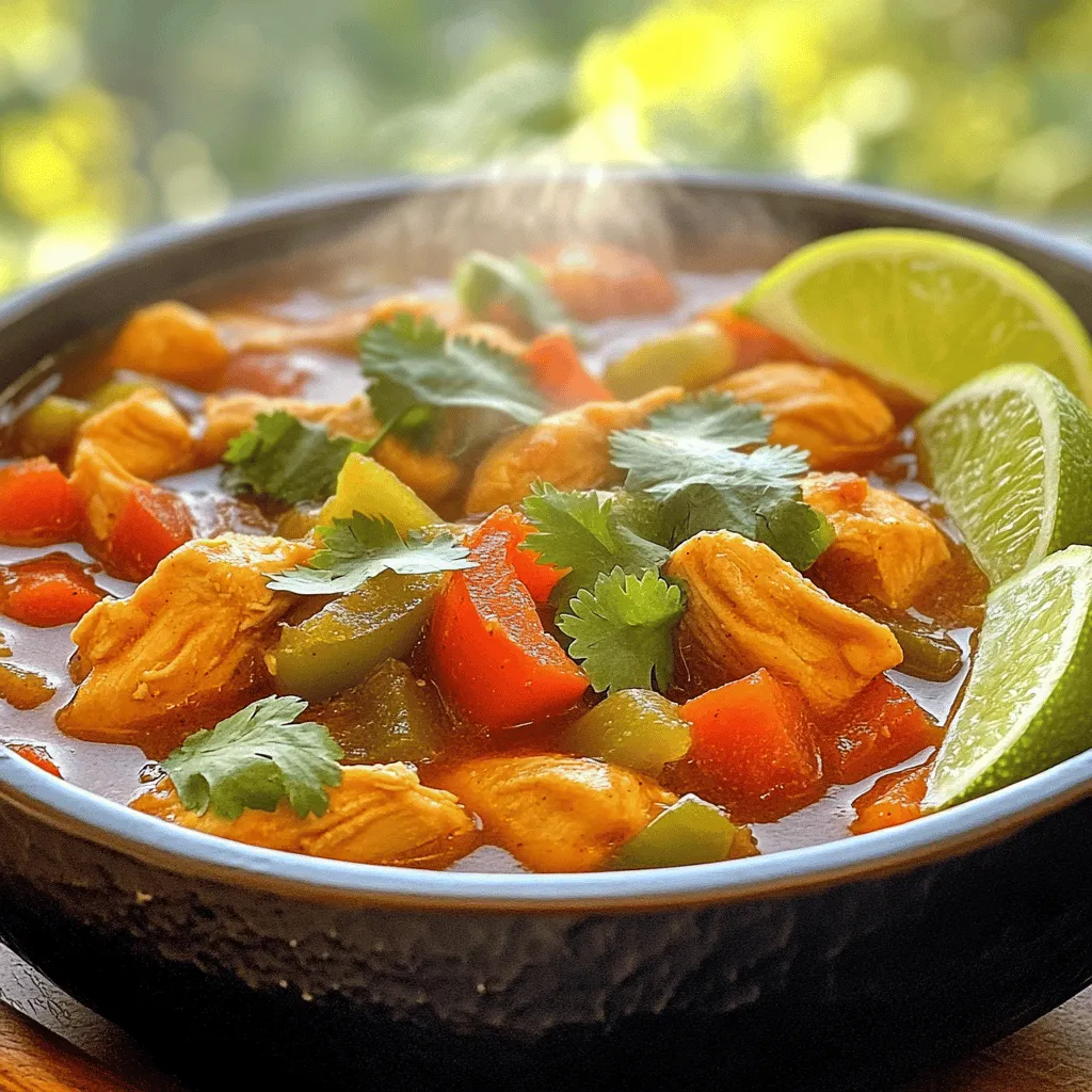 Für die Zubereitung dieser leckeren Suppe benötigst du folgende Zutaten: - 450 g Hühnerbrustfilets, ohne Haut und Knochen, gewürfelt - 1 mittelgroße Zwiebel, in Streifen geschnitten - 1 rote Paprika, in Streifen geschnitten - 1 grüne Paprika, in Streifen geschnitten - 2 Knoblauchzehen, fein gehackt - 750 ml Hühnerbrühe - 1 Dose (400 g) gewürfelte Tomaten (mit Saft) - 1 Dose (425 g) schwarze Bohnen, abgetropft und gespült - 1 Esslöffel Chilipulver - 1 Teelöffel Kreuzkümmel - 1 Teelöffel geräuchertes Paprikapulver - ½ Teelöffel Cayennepfeffer (nach Geschmack) - Salz und Pfeffer nach Geschmack - 2 Esslöffel Olivenöl - Frischer Koriander zur Garnitur - Limettenschnitze zum Servieren Frische Zutaten machen den Unterschied. Achte darauf, dass das Hühnerfleisch rosa und fest ist. Die Paprika sollten knackig sein und eine glatte Haut haben. Wähle Zwiebeln, die schwer und ohne Flecken sind. Knoblauchzehen sollten fest und trocken sein. Bei Bohnen ist es wichtig, dass sie nicht beschädigt sind. Frischer Koriander bringt einen tollen Geschmack, wähle ihn mit grünen Blättern. Die Hauptzutaten dieser Suppe sind nährstoffreich. Hühnerbrust ist eine gute Proteinquelle. Paprika liefert viel Vitamin C und Antioxidantien. Zwiebeln enthalten wichtige Nährstoffe und haben entzündungshemmende Eigenschaften. Bohnen sind reich an Ballaststoffen und fördern die Verdauung. Tomaten bringen Lycopin mit, das gut für das Herz ist. So wird die Suppe nicht nur lecker, sondern auch gesund. Für die Hühnerbrust erhitzt du zuerst das Olivenöl in einem großen Topf. Bei mittlerer Hitze brätst du die gewürfelten Hühnerbrustfilets. Dies dauert etwa 5-7 Minuten. Das Huhn sollte goldbraun und durchgegart sein. Nach dem Braten nimmst du das Huhn aus dem Topf und stellst es beiseite. So bleibt es saftig. Jetzt kommt das Gemüse. In den gleichen Topf gibst du die geschnittene Zwiebel sowie die Paprikastreifen. Du brätst sie etwa 4-5 Minuten an. Das Gemüse sollte weich werden. Dann fügst du den gehackten Knoblauch hinzu. Koche alles noch eine weitere Minute. Der Duft des Knoblauchs wird deinen Appetit anregen. Jetzt fügst du das gebratene Huhn zurück in den Topf. Dann kommen die Hühnerbrühe, die gewürfelten Tomaten und die schwarzen Bohnen dazu. Würze die Mischung mit Chilipulver, Kreuzkümmel, Paprika, Cayennepfeffer, Salz und Pfeffer. Rühre alles gut um. Bringe die Suppe zum Kochen und reduziere dann die Hitze. Lass sie für 15-20 Minuten köcheln. So entfalten sich die Aromen. Probier die Suppe und passe die Gewürze nach deinem Geschmack an. Garniere die Suppe mit frischem Koriander und Limettenschnitzen. Ein köstlicher Genuss! Für das gesamte Rezept kannst du den Abschnitt mit dem Titel "Full Recipe" besuchen. Ein häufiger Fehler ist, das Huhn nicht genug zu braten. Das Hühnerfleisch braucht eine schöne goldene Farbe. So bekommt die Suppe mehr Geschmack. Ein anderer Fehler ist, die Gewürze nicht zu probieren. Schmecke die Suppe während des Kochens. So kannst du sicherstellen, dass die Aromen gut sind. Du kannst die Aromen nach deinem Geschmack anpassen. Füge mehr Cayennepfeffer für mehr Schärfe hinzu. Wenn du es milder magst, lass den Cayennepfeffer weg. Auch frische Limette kann den Geschmack aufpeppen. Eine Limettenscheibe darüber gibt der Suppe eine frische Note. Für mehr Tiefe, probiere verschiedene Kräuter wie Oregano oder Thymian. Schneller geht es, wenn du alles vorher vorbereitest. Schneide das Gemüse und das Huhn vor dem Kochen. Nutze eine Küchenmaschine, um das Gemüse schnell zu schneiden. Wenn du die Zutaten bereit hast, kocht die Suppe viel schneller. Ein weiterer Tipp ist, die Brühe warm zu halten. So braucht die Suppe weniger Zeit, um zu kochen. Für das vollständige Rezept kannst du den Abschnitt "Full Recipe" anschauen. {{image_4}} Wenn du eine vegetarische Version der Hühnchen Fajita Suppe machen möchtest, ersetze das Huhn. Nutze stattdessen gewürfelten Tofu oder Kichererbsen. Tofu nimmt den Geschmack der Gewürze gut auf. Kichererbsen bieten eine tolle Textur und Protein. Du kannst auch mehr Gemüse hinzufügen. Zucchini, Karotten und Mais passen gut. Das macht die Suppe bunt und nahrhaft. Um den Geschmack deiner Suppe zu variieren, probiere verschiedene Gewürze aus. Füge einen Teelöffel Oregano oder Thymian hinzu. Diese Kräuter geben der Suppe eine frische Note. Für mehr Schärfe, verwende frische Jalapeños oder Sriracha. Wenn du einen rauchigen Geschmack magst, steigere die Menge an geräuchertem Paprikapulver. Experimentiere und finde deine perfekte Mischung! Toppings machen die Suppe noch besser! Probiere Avocado, die du in Würfel schneidest. Sie sorgt für Cremigkeit. Auch geriebener Käse oder saure Sahne sind lecker. Frischer Koriander bringt einen tollen Geschmack. Serviere nach Wunsch Limettenschnitze dazu. Diese geben einen frischen Kick. Du kannst auch Tortilla-Chips hinzufügen, um etwas Crunch zu bekommen. Für die perfekte Mahlzeit, serviere Reis oder Quinoa als Beilage. Du kannst die komplette Zubereitung in der [Full Recipe] finden. Du kannst die Reste der einfachen Hühnchen-Fajita-Suppe in einem luftdichten Behälter aufbewahren. Lass die Suppe vorher abkühlen. So bleibt der Geschmack frisch. Stelle sicher, dass du die Reste innerhalb von drei Tagen verbrauchst. Um die Suppe einzufrieren, fülle sie in einen gefrierfesten Behälter. Lasse dabei etwas Platz für die Ausdehnung. Die Suppe hält sich bis zu drei Monate im Gefrierschrank. Zum Wiederaufwärmen nimm die Suppe aus dem Gefrierschrank. Lass sie zuerst im Kühlschrank über Nacht auftauen. Danach erwärmst du sie in einem Topf bei mittlerer Hitze. Rühre gelegentlich um. Die Zutaten für die einfache Hühnchen-Fajita-Suppe sind haltbar. Hühnerbrust hält sich im Kühlschrank etwa zwei Tage. Frisches Gemüse bleibt etwa eine Woche frisch. Die Dosenprodukte wie Bohnen und Tomaten sind lange haltbar. Sie sind oft mehrere Monate bis Jahre nach dem Kauf sicher. Achte auf das Haltbarkeitsdatum, um sicherzugehen. Die Zubereitung der einfachen Hühnchen-Fajita-Suppe dauert insgesamt etwa 35 Minuten. Du benötigst 15 Minuten, um alles vorzubereiten. Die Kochzeit beträgt etwa 20 Minuten. In dieser Zeit kocht die Suppe und die Aromen vermischen sich gut. So hast du ein schnelles und köstliches Gericht für die ganze Familie. Ja, du kannst andere Fleischsorten verwenden! Du kannst Rindfleisch oder Schweinefleisch nehmen. Auch Pute funktioniert gut. Achte darauf, die Kochzeit entsprechend anzupassen. Jedes Fleisch hat eine andere Garzeit. Wenn du Fisch verwendest, koche ihn nur kurz, um ihn zart zu halten. Ja, die Suppe ist glutenfrei. Alle Zutaten sind ohne Gluten. Achte nur beim Kauf der Hühnerbrühe darauf, dass sie glutenfrei ist. So kannst du sicher sein, dass deine Suppe für alle geeignet ist. Diese einfache Hühnchen-Fajita-Suppe ist gesund und lecker! Für die vollständige Anleitung, schau dir das Full Recipe an. Diese Hühnchen-Fajita-Suppe ist einfach zuzubereiten und vielseitig. Wir haben frische Zutaten, schrittweise Anleitungen und viele Tipps behandelt. Vermeide häufige Fehler, um den besten Geschmack zu erzielen. Du kannst die Suppe leicht variieren oder anpassen. Reste lassen sich problemlos lagern und wieder aufwärmen. Ich denke, diese Suppe wird ein Favorit in deiner Küche. Probiere sie aus und genieße jede Schüssel!