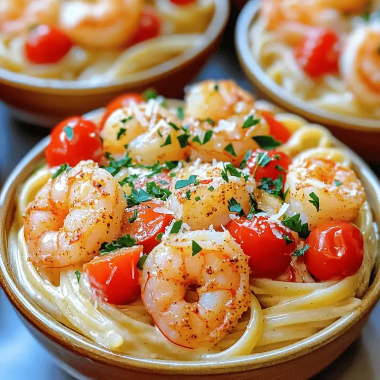 - 225 g Linguine oder Fettuccine-Nudeln - 450 g Garnelen, geschält und entdarmt - 2 Esslöffel Cajun-Gewürzmischung Die Hauptzutaten sind wichtig für den Geschmack. Linguine oder Fettuccine geben der Sauce Halt. Garnelen bringen eine saftige Textur mit. Die Cajun-Gewürzmischung gibt dem Gericht den besonderen Kick. Sie sorgt für Wärme und ein wenig Schärfe. - 1 mittelgroße Zwiebel, fein gehackt - 3 Knoblauchzehen, gehackt - 1 rote Paprika, in Streifen geschnitten - 150 g Kirschtomaten, halbiert - frische Petersilie, gehackt (zum Garnieren) Das Gemüse bringt Frische in die Pasta. Zwiebeln und Knoblauch geben ein tolles Aroma. Rote Paprika bringt Süße und Farbe. Kirschtomaten sorgen für einen saftigen Biss. Petersilie als Garnitur macht das Gericht schön anzusehen. - 250 ml Schlagsahne - 250 ml Hühnerbrühe - 2 Esslöffel Olivenöl - Salz und Pfeffer nach Geschmack Die Flüssigkeiten machen die Sauce cremig. Schlagsahne gibt reichhaltigen Geschmack. Hühnerbrühe bringt zusätzliche Tiefe in die Aromen. Olivenöl sorgt dafür, dass die Zutaten gut miteinander verbinden. Salz und Pfeffer sind die letzten Feinheiten für perfekten Geschmack. Für die vollständige Zubereitung, sieh dir das [Full Recipe] an. Bringe einen großen Topf mit Salzwasser zum Kochen. Füge die Linguine oder Fettuccine-Nudeln hinzu. Koche sie gemäß den Anweisungen auf der Verpackung, bis sie al dente sind. Nach dem Kochen gieße die Nudeln ab, aber bewahre 125 ml vom Nudelwasser auf. Dies hilft, die Sauce später zu binden. Gib die geschälten Garnelen in eine Schüssel. Vermische sie gut mit der Cajun-Gewürzmischung. Achte darauf, dass jede Garnele gleichmäßig gewürzt ist. Erhitze dann in einer großen Pfanne bei mittlerer Hitze das Olivenöl. Füge die gehackte Zwiebel hinzu und brate sie 2-3 Minuten, bis sie weich ist. Danach kommen Knoblauch und rote Paprika dazu. Brate alles für weitere 2 Minuten. Schiebe das Gemüse zur Seite der Pfanne. Lege die gewürzten Garnelen in die Pfanne. Koche sie 3-4 Minuten lang, bis sie rosa sind und gut durchgegart. Gieße dann die Hühnerbrühe und die Schlagsahne in die Pfanne. Rühre alles gut um und lasse die Mischung etwa 5-7 Minuten leicht köcheln, bis sie eindickt. Füge die gekochte Pasta und die halbierten Kirschtomaten in die Pfanne. Rühre alles gründlich um, bis die Nudeln mit der cremigen Sauce bedeckt sind. Wenn die Sauce zu dick ist, füge etwas von dem reservierten Nudelwasser hinzu, bis die gewünschte Konsistenz erreicht ist. Zum Schluss rühre den geriebenen Parmesan ein und schmecke die Mischung mit Salz und Pfeffer ab. Für mehr Details und eine vollständige Anleitung, sieh dir die [Full Recipe]. Um perfekte Garnelen zu bekommen, gibt es einige einfache Tipps. Zuerst sollten Sie frische Garnelen verwenden. Achten Sie darauf, dass die Garnelen eine glatte Oberfläche haben. Wenn Sie sie garen, kochen Sie sie nicht zu lange. In der Pfanne genügen 3-4 Minuten. Sie sind fertig, wenn sie rosa und fest sind. Überprüfen Sie die Garnelen regelmäßig. So vermeiden Sie eine gummiartige Konsistenz. Die Sauce ist der Schlüssel zu cremiger Cajun Garnelen Pasta. Um die perfekte Cremigkeit zu erreichen, verwenden Sie Schlagsahne. Diese macht die Sauce reichhaltig und vollmundig. Wenn die Sauce zu dick ist, fügen Sie etwas vom Nudelwasser hinzu. Das Wasser enthält Stärke und hilft, die Sauce zu binden. Experimentieren Sie mit der Menge der Schlagsahne. So finden Sie die ideale Textur für Ihren Geschmack. Die Präsentation Ihrer Pasta ist wichtig. Servieren Sie die Pasta in flachen Schalen. Das sieht ansprechend aus. Streuen Sie zusätzlichen Parmesan darüber. Frische Petersilie sorgt für einen schönen Farbkontrast. Fügen Sie einige ganze Kirschtomaten hinzu. Diese bringen frische Farben auf den Teller. Eine ansprechende Präsentation macht das Essen noch leckerer. {{image_4}} Du kannst die Cajun Garnelen Pasta mit mehr Gemüse aufpeppen. Hier sind einige leckere Optionen: - Zucchini: In dünne Scheiben schneiden und kurz anbraten. - Brokkoli: In Röschen teilen und mit dem restlichen Gemüse garen. - Spinat: Frisch oder gefroren hinzufügen, um Farbe und Nährstoffe zu steigern. Diese Gemüsesorten bringen nicht nur mehr Geschmack, sondern auch mehr Farbe auf den Teller. Wenn du die Cajun-Gewürzmischung variieren möchtest, probiere diese Optionen: - Paprika: Für eine süßere Note. - Chilipulver: Wenn du mehr Schärfe magst. - Kreolische Gewürzmischung: Eine tolle Alternative mit ähnlichem Geschmack. Diese Variationen können das Gericht noch spannender machen. Du kannst auch andere Proteine verwenden, um die Pasta zu verbessern. Hier sind einige Vorschläge: - Hähnchen: In Stücke schneiden und anbraten, bevor du das Gemüse hinzufügst. - Tofu: Festen Tofu würfeln, anbraten und dann mit den Gewürzen vermischen. Diese Optionen machen das Gericht vielseitig und nahrhaft. Für die vollständige Anleitung, schau dir das Rezept an: [Full Recipe]. Um die Pasta gut aufzubewahren, lassen Sie sie zuerst abkühlen. Legen Sie sie dann in einen luftdichten Behälter. So bleibt die Pasta frisch und lecker. Sie können die Reste bis zu vier Tage im Kühlschrank lassen. Wenn Sie die Reste aufwärmen, fügen Sie etwas Wasser oder Brühe hinzu. Das macht die Sauce wieder cremig. Wenn Sie die Pasta für später aufbewahren möchten, können Sie sie einfrieren. Teilen Sie die Pasta in Portionen auf und legen Sie sie in gefrierfeste Behälter. Denken Sie daran, die Luft gut herauszudrücken. So friert die Pasta besser ein. Um sie aufzutauen, legen Sie die Portion einfach in den Kühlschrank. Lassen Sie sie dort über Nacht. Sie können die Pasta dann in einer Pfanne bei niedriger Hitze aufwärmen. Die Cajun Garnelen Pasta bleibt 3 bis 4 Tage frisch im Kühlschrank. Achten Sie darauf, dass der Behälter dicht verschlossen ist. Wenn Sie den Geruch oder die Textur bemerken, entsorgen Sie die Pasta. So bleiben Sie auf der sicheren Seite. Genießen Sie die Reste so schnell wie möglich für den besten Geschmack! Um Ihre Pasta schärfer zu machen, können Sie verschiedene Methoden ausprobieren. Fügen Sie mehr Cajun-Gewürz hinzu. Das steigert die Schärfe sofort. Sie können auch frische Chilischoten oder rote Paprika verwenden. Für einen Kick probieren Sie zerstoßene rote Pfefferflocken. Diese kleinen Flakes sind stark, also seien Sie vorsichtig. Ja, Sie können die Sauce vegan zubereiten! Verwenden Sie einfach pflanzliche Sahne statt Schlagsahne. Auch Gemüsebrühe passt gut. Für die Garnelen verwenden Sie Tofu oder vegane Garnelen. Gewürze bleiben gleich. So bleibt der Geschmack intensiv und lecker. Die Zubereitung dauert etwa 15 Minuten. Das Kochen braucht rund 30 Minuten. Insgesamt sind es also 45 Minuten bis zur fertigen Pasta. Dies macht das Gericht perfekt für ein schnelles Abendessen. Wenn Sie die Anweisungen im Full Recipe befolgen, gelingt es Ihnen sicher! In diesem Blogbeitrag haben wir die perfekten Zutaten für Cajun Garnelen Pasta erforscht. Ich habe die Schritte zum Kochen und die wichtigsten Tipps geteilt. Denke daran, dass du mit Gemüse und Gewürzen spielen kannst, um dein Gericht zu variieren. Die richtige Aufbewahrung sorgt dafür, dass deine Reste frisch bleiben. Mit diesen Informationen kannst du dieses Rezept einfach umsetzen. Es macht Spaß zu kochen und zu genießen!