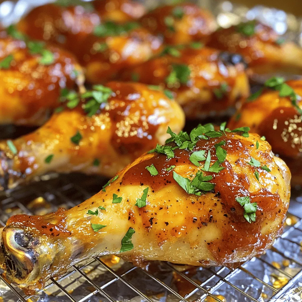 Für die Baked BBQ Chicken Drumsticks brauchst du einige einfache Zutaten. Sie sind leicht zu finden und machen das Gericht lecker. Hier ist die Liste der Hauptzutaten: - 10 Stück Hühnchen-Oberschenkel - 1 Tasse BBQ-Sauce (deine Lieblingsmarke oder selbstgemacht) - 2 Esslöffel Olivenöl - 1 Teelöffel Knoblauchpulver - 1 Teelöffel Zwiebelpulver - 1 Teelöffel geräuchertes Paprikapulver - ½ Teelöffel Cayennepfeffer (optional für mehr Schärfe) - Salz und Pfeffer nach Geschmack - Frische Petersilie, gehackt (zur Garnierung) Diese Zutaten sind wichtig. Sie sorgen für den tollen Geschmack der Hühnchen-Oberschenkel. Du kannst die Hühnchen auch mit Haut verwenden oder die Haut abziehen, je nach Vorliebe. Die Gewürze sind der Schlüssel zu einem köstlichen Gericht. Ich empfehle, die Oberschenkel mit einer Marinade zu würzen. Die Mischung aus Olivenöl, Knoblauchpulver und Zwiebelpulver gibt dem Fleisch einen tollen Geschmack. Du kannst auch kreativ sein. Probiere andere Gewürze aus. Zum Beispiel, füge etwas Honig hinzu für eine süßere Note. Oder nimm frische Kräuter wie Rosmarin oder Thymian. Das macht die Marinade noch besser. Die BBQ-Sauce ist sehr wichtig. Sie gibt den Drumsticks den letzten Schliff. Du kannst eine fertige Sauce verwenden oder deine eigene machen. Eine gute BBQ-Sauce sollte süß, sauer und rauchig sein. Wenn du deine Sauce selbst machen möchtest, mische Ketchup, Apfelessig und Honig. Füge einige Gewürze wie Paprika und Pfeffer hinzu. Das macht sie einzigartig und lecker. Die Sauce kannst du nach dem Backen auf die Hühnchen streichen. So bekommst du eine schöne, klebrige Schicht, die perfekt karamellisiert. Für das volle Rezept, schau dir die [Full Recipe] an. Zuerst heize deinen Ofen auf 220°C (425°F) vor. Nimm ein Backblech und lege es mit Aluminiumfolie aus. Das hilft dir später bei der Reinigung. Setze einen Grillrost auf das Blech. So läuft das Fett ab und das Hähnchen wird knusprig. In einer großen Schüssel mische 2 Esslöffel Olivenöl, 1 Teelöffel Knoblauchpulver, 1 Teelöffel Zwiebelpulver, 1 Teelöffel geräuchertes Paprikapulver, und Salz und Pfeffer. Wenn du es scharf magst, füge ½ Teelöffel Cayennepfeffer hinzu. Rühre die Mischung gut um. Jetzt kommen die Hühnchen-Oberschenkel hinzu. Achte darauf, dass alle Stücke die Marinade gut aufnehmen. Du kannst sie für 30 Minuten bei Raumtemperatur marinieren. Oder lege sie für bis zu 4 Stunden in den Kühlschrank. So wird der Geschmack intensiver. Lege die marinierten Oberschenkel auf den Grillrost. Achte darauf, dass sie genug Platz haben. Backe sie 25 Minuten lang im vorgeheizten Ofen. Nach 25 Minuten nimm die Oberschenkel heraus. Bestreiche sie großzügig mit BBQ-Sauce. Schiebe sie zurück in den Ofen und backe sie weitere 10-15 Minuten. Sie sind fertig, wenn sie eine Innentemperatur von 75°C (165°F) erreichen. Die Sauce sollte schön karamellisiert sein. Nimm die Oberschenkel aus dem Ofen. Lass sie 5 Minuten ruhen. Garniere sie dann mit frischer, gehackter Petersilie. Die Garzeit für BBQ-Hühnchen-Oberschenkel hängt von der Größe ab. Ich backe sie bei 220°C (425°F). Zuerst 25 Minuten backen, dann mit BBQ-Sauce bestreichen. Danach 10-15 Minuten weiter backen. Das Hühnchen ist fertig, wenn es eine Innentemperatur von 75°C (165°F) erreicht. Verwende ein Fleischthermometer für Genauigkeit. Du kannst die BBQ-Sauce ganz nach deinem Geschmack anpassen. Füge mehr Honig für Süße oder einen Spritzer Essig für Säure hinzu. Willst du es schärfer? Dann gib mehr Cayennepfeffer oder eine scharfe Sauce dazu. Experimentiere mit Gewürzen wie Kreuzkümmel oder Senfpulver für eine besondere Note. Ein häufiger Fehler ist, das Hühnchen nicht genug zu marinieren. Lass es mindestens 30 Minuten marinieren, besser länger. Achte darauf, die Oberschenkel nicht zu eng auf das Blech zu legen. So kann die Hitze gleichmäßig zirkulieren. Wenn du die BBQ-Sauce zu früh hinzufügst, wird sie nicht schön karamellisieren. Warte bis zur letzten Backzeit. Für das vollständige Rezept, schau dir den Abschnitt "Full Recipe" an. {{image_4}} Wenn du es gerne scharf magst, füge mehr Cayennepfeffer hinzu. Du kannst auch scharfe BBQ-Sauce verwenden. Diese Variationen bringen einen tollen Kick in dein Gericht. Probiere es aus, wenn du den feurigen Geschmack liebst! Für eine süßere Note mische Honig und Senf. Diese Mischung gibt den Hühnchen-Oberschenkeln einen tollen Glanz und Geschmack. Backe sie wie im Grundrezept. Die Kombination aus süß und herzhaft wird dich begeistern. Wenn du eine vegetarische Option suchst, probiere Tofu oder Seitan. Marinieren sie die gleiche Weise wie das Hähnchen. Für Beilagen bieten sich gegrilltes Gemüse und Kartoffelsalat an. Diese Gerichte ergänzen die BBQ-Aromen perfekt. Für die vollständige Anleitung schaue dir das [Full Recipe] an. Wenn du Reste von Baked BBQ Chicken Drumsticks hast, solltest du sie gut einlagern. Lass das Hühnchen zuerst auf Raumtemperatur abkühlen. Danach packe die Drumsticks in einen luftdichten Behälter. Alternativ kannst du sie in Frischhaltefolie wickeln. So bleiben sie frisch und saftig. Um die Reste wieder aufzuwärmen, heize deinen Ofen auf 180°C (350°F) vor. Lege die Drumsticks auf ein Blech und bedecke sie mit Aluminiumfolie. So trocknen sie nicht aus. Backe sie für etwa 15 bis 20 Minuten, bis sie heiß sind. Du kannst auch die Mikrowelle nutzen, aber der Ofen sorgt für eine bessere Textur. Im Kühlschrank bleiben die Baked BBQ Chicken Drumsticks bis zu vier Tage frisch. Stelle sicher, dass sie gut verpackt sind. Wenn du sie länger aufbewahren möchtest, friere sie ein. Im Gefrierschrank halten sie bis zu drei Monate. Achte darauf, sie in einem gefrierfesten Behälter zu lagern. So hast du immer eine leckere Mahlzeit zur Hand. Du kannst die Hühnchen-Oberschenkel für mindestens 30 Minuten marinieren. Das gibt dem Fleisch Zeit, die Aromen aufzunehmen. Für mehr Geschmack kannst du sie auch bis zu 4 Stunden im Kühlschrank lassen. Je länger sie marinieren, desto besser wird der Geschmack. Ja, du kannst die Hühnchen-Oberschenkel auch grillen. Das Grillen gibt ihnen einen tollen, rauchigen Geschmack. Halte die Hitze beim Grillen moderat, damit sie gleichmäßig garen. Achte darauf, dass du die BBQ-Sauce erst am Ende aufträgst, damit sie nicht verbrennt. Zu BBQ-Hühnchen-Oberschenkeln passen viele Beilagen. Hier sind einige meiner Favoriten: - Klassischer Kartoffelsalat - Gegrilltes Gemüse - Maiskolben - Coleslaw - Reis mit Kräutern Diese Beilagen ergänzen den Geschmack des Hühnchens perfekt. Du kannst auch etwas frisches Brot servieren, um die Sauce aufzusaugen. Zusammenfassend haben wir die besten Zutaten, die Vorbereitung und das Backen von BBQ-Hühnchen-Oberschenkeln besprochen. Wir haben die Marinaden, die richtigen Garzeiten und viele Tipps geteilt. Denke daran, dass du mit den Saucen und Gewürzen variieren kannst. Vermeide häufige Fehler, um perfekte Ergebnisse zu erzielen. Lagerungshinweise helfen dir, Reste gut aufzubewahren. Mit diesen Informationen bereitest du köstliche BBQ-Gerichte, die du und deine Familie lieben werden. Viel Spaß beim Kochen!