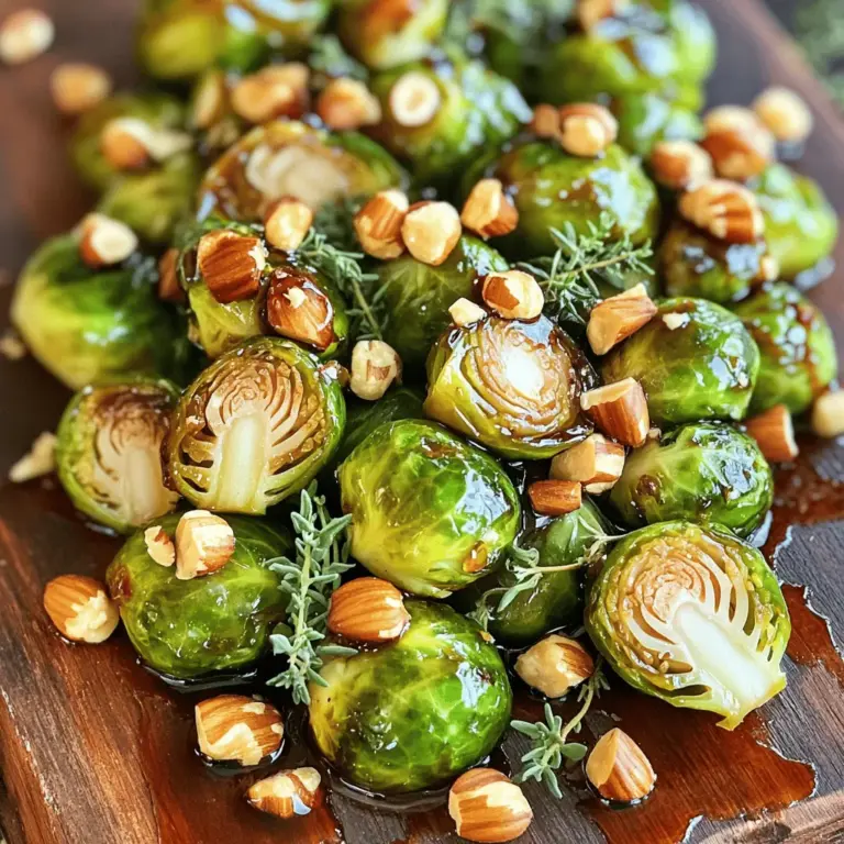 - 450 g Rosenkohl - 3 Esslöffel Balsamico-Essig - 2 Esslöffel Olivenöl Rosenkohl ist der Star dieses Rezepts. Wählen Sie frische, feste Köpfe. Balsamico-Essig bringt eine süß-saure Note. Olivenöl sorgt für eine schöne Bräunung. Diese Zutaten bilden die Basis für den Geschmack. - 1 Esslöffel Ahornsirup - Salz und Pfeffer - 1 Teelöffel Knoblauchpulver - 1 Esslöffel frische Thymianblätter Die Gewürze sind wichtig. Ahornsirup verstärkt die Süße. Salz und Pfeffer bringen die Aromen hervor. Knoblauchpulver gibt einen herzhaften Kick. Frischer Thymian fügt eine aromatische Note hinzu. Diese Mischung macht das Gericht besonders lecker. - 70 g Haselnüsse - Balsamico-Glasur für das Servieren Die Haselnüsse bringen Crunch und Nussgeschmack. Sie sind optional, aber sehr empfehlenswert. Wenn Sie das Gericht später anrichten, verwenden Sie die Balsamico-Glasur. Sie gibt dem Essen einen schönen Glanz und zusätzlichen Geschmack. Für das vollständige Rezept, schauen Sie sich die Anleitung für Balsamico-Glasierte Rosenkohl mit Knusprigen Haselnüssen an. Heize deinen Ofen auf 200°C vor. Dies sorgt für eine gleichmäßige Hitze. Ein gut vorgeheizter Ofen hilft, die Rosenkohl gut zu rösten. Nimm eine große Schüssel und gib die halbierten Rosenkohlhälften hinein. Füge 2 Esslöffel Olivenöl, 3 Esslöffel Balsamico-Essig und 1 Esslöffel Ahornsirup hinzu. Streue 1 Teelöffel Knoblauchpulver und 1 Esslöffel frische Thymianblätter dazu. Vergiss nicht, mit Salz und Pfeffer zu würzen. Mische alles gut. So wird der Rosenkohl gleichmäßig mariniert und erhält tollen Geschmack. Verteile die marinierten Rosenkohlhälften auf einem Backblech, das mit Backpapier ausgelegt ist. Streue die grob gehackten Haselnüsse gleichmäßig über den Rosenkohl. Schiebe das Blech in den Ofen und röste die Mischung für etwa 20-25 Minuten. Rühre nach der Hälfte der Garzeit um. Der Rosenkohl sollte zart und karamellisiert sein, während die Haselnüsse goldbraun und knusprig werden. Genieß den herrlichen Duft, während alles röstet! Die perfekte Röstzeit für Rosenkohl liegt bei 20 bis 25 Minuten. Bei 200°C wird der Rosenkohl zart und karamellisiert. Ich empfehle, nach 10 bis 15 Minuten umzurühren. So wird alles gleichmäßig geröstet. Achte darauf, dass die Haselnüsse nicht verbrennen. Sie sollten goldbraun und knusprig sein. Um den Geschmack zu intensivieren, mariniere den Rosenkohl länger. Ich empfehle, ihn mindestens 30 Minuten vor dem Rösten einzulegen. Du kannst auch mehr Balsamico-Essig oder Ahornsirup hinzufügen. Experimentiere mit Gewürzen wie Paprika oder Kreuzkümmel. Diese geben einen besonderen Kick. Für die Anrichtung kannst du den Rosenkohl auf einem großen Teller anrichten. Streue die gerösteten Haselnüsse darüber. Ein zusätzlicher Spritzer Balsamico-Glasur macht das Gericht noch schmackhafter. Serviere ihn als Beilage zu Fleisch oder als Hauptgericht mit Quinoa. Du kannst auch einen frischen Salat dazu reichen. {{image_4}} Wenn du keine Haselnüsse magst oder Allergien hast, gibt es tolle Alternativen. Du kannst Sonnenblumenkerne oder Kürbiskerne verwenden. Diese geben einen schönen Crunch. Sie sind auch nussfrei und sehr lecker. Einfach die gleichen Mengen wie bei den Haselnüssen nehmen. Um mehr Geschmack zu bringen, kannst du andere Kräuter und Gewürze verwenden. Rosmarin passt gut zu Rosenkohl. Auch Kreuzkümmel oder Paprika geben einen besonderen Kick. Experimentiere mit deinen Lieblingsgewürzen. So machst du das Gericht ganz persönlich. Rosenkohl kann in vielen Küchen ganz anders zubereitet werden. In Italien könntest du Parmesan hinzufügen und mit Zitronensaft abschmecken. In Asien wäre Sojasauce eine spannende Option. Mixe mit Ingwer oder Sesamöl für neue Aromen. So wird dein Gericht noch aufregender. Um übrig gebliebenen Rosenkohl richtig zu lagern, lassen Sie ihn zuerst abkühlen. Dann geben Sie ihn in einen luftdichten Behälter. Das hilft, Feuchtigkeit zu vermeiden. Stellen Sie den Behälter in den Kühlschrank. So bleibt der Geschmack frisch. Sie können ihn bis zu drei Tage aufbewahren. Achten Sie darauf, ihn vor dem Verzehr gut zu erhitzen. Haben Sie Reste von Ihrem Balsamico-Glasierten Rosenkohl? Machen Sie daraus einen leckeren Salat. Fügen Sie frische Blätter, Nüsse und Feta hinzu. Eine andere Idee ist, ihn in einer Quiche zu verwenden. Mischen Sie den Rosenkohl mit Eiern und Käse. Das gibt einen tollen Geschmack! Im Kühlschrank bleibt der Rosenkohl etwa drei bis vier Tage genießbar. Überprüfen Sie immer, ob der Rosenkohl noch frisch riecht. Wenn er matschig oder verfärbt ist, ist es besser, ihn wegzuwerfen. So vermeiden Sie, dass Ihr Essen schlecht wird. Die Zubereitung dauert insgesamt 30 Minuten. Die Vorbereitungszeit beträgt etwa 10 Minuten. Du musst den Rosenkohl putzen und schneiden. Die Garzeit im Ofen liegt bei 20 bis 25 Minuten. Während dieser Zeit karamellisiert der Balsamico-Essig. Das gibt einen tollen Geschmack! Ja, frischer Rosenkohl ist ideal für dieses Rezept. Achte darauf, dass die Köpfe fest und grün sind. Vermeide welk oder vergilbt aussehenden Rosenkohl. Um ihn vorzubereiten, schneide die Enden ab und halbiere die Köpfe. So garen sie gleichmäßig und sind zart. Du kannst die Balsamico-glasierten Rosenkohl mit vielen Beilagen servieren. Sie passen gut zu gegrilltem Hähnchen oder gebratenem Lachs. Auch Reis oder Quinoa sind tolle Ergänzungen. Für ein vegetarisches Gericht probiere sie mit Polenta oder Pasta. Die vollständige Rezeptanleitung findest du in "Balsamico-Glasierte Rosenkohl mit Knusprigen Haselnüssen". Dort stehen alle Schritte und Tipps für ein perfektes Gericht. Diese Anleitung zeigt dir, wie du köstlichen Rosenkohl zubereitest. Du hast die Hauptzutaten, Gewürze und Tipps kennengelernt. Richtiges Rösten bringt den besten Geschmack. Denke auch an Variationen und Lagerung der Reste. Rosenkohl ist vielseitig und kann einfach angepasst werden. Mit frischen Zutaten machst du ihn besonders lecker. Ich hoffe, du probierst das Rezept aus und genießt jede Bissen!