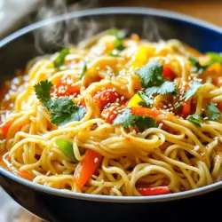 - 200g Nudeln (Eier- oder Reisnudeln) - 5 Knoblauchzehen, fein gehackt - 2-3 Esslöffel Chilipaste Die Hauptzutaten machen das Gericht besonders. Nudeln sind die Basis und geben der Speise Fülle. Ich empfehle Eier- oder Reisnudeln. Sie sind köstlich und leicht zu finden. Knoblauch bringt einen starken, würzigen Geschmack. Je frischer der Knoblauch, desto besser der Geschmack. Die Chilipaste sorgt für die Schärfe. Du kannst die Menge nach deinem Geschmack anpassen. - 1 Esslöffel Sojasauce - 1 Esslöffel Sesamöl - Gemüse (Karotte, Paprika, Frühlingszwiebeln) Aromatische Ergänzungen machen die Nudeln noch besser. Sojasauce bringt Umami und Tiefe. Sesamöl hat einen reichhaltigen, nussigen Geschmack. Gemüse gibt Farbe und Crunch. Ich empfehle Karotten, Paprika und Frühlingszwiebeln. Sie sind knackig und gesund. Schneide sie in kleine Stücke. Das sorgt für einen tollen Biss. - Sesamkörner - Frischer Koriander Garnierungen sind das i-Tüpfelchen. Sesamkörner fügen einen nussigen Crunch hinzu. Sie geben auch eine schöne Optik. Frischer Koriander bringt Frische. Er passt perfekt zu den scharfen Aromen. Streue beides großzügig über die Nudeln. So wird dein Gericht nicht nur lecker, sondern auch schön anzusehen. Wenn du mehr über die Zubereitung erfahren willst, schaue dir das Full Recipe an. Bringe einen großen Topf mit Wasser zum Kochen. Füge die 200g Nudeln hinzu. Koche sie, bis sie al dente sind. Dies dauert in der Regel 3 bis 5 Minuten. Wenn die Nudeln fertig sind, lasse sie gut abtropfen. Stelle sie dann beiseite. In einer kleinen Schüssel mische die Chilipaste, Sojasauce und Sesamöl. Die Chilipaste kannst du je nach deinem Schärfewunsch anpassen. Rühre alles gut um, bis die Sauce gleichmäßig aussieht. Diese Mischung gibt den Nudeln den tollen Geschmack. Erhitze 3 Esslöffel Pflanzenöl in einer großen Pfanne oder einem Wok. Füge die 5 fein gehackten Knoblauchzehen hinzu. Brate den Knoblauch etwa 30 Sekunden an, bis er duftet. Danach füge die Karotte und Paprika hinzu. Brate alles für 3 bis 4 Minuten, bis das Gemüse weich wird. Jetzt kommen die Nudeln in die Pfanne. Gieße die vorbereitete Sauce darüber. Vermenge alles vorsichtig, bis die Nudeln gut mit der Sauce bedeckt sind. Das dauert etwa 2 bis 3 Minuten. Jetzt sind die Chili Garlic Noodles bereit zum Servieren! Um die Nudeln perfekt zu kochen, bring zuerst einen großen Topf mit Wasser zum Kochen. Füge etwas Salz hinzu. Gib dann die Nudeln hinein und koche sie gemäß der Anleitung auf der Packung. Achte darauf, sie al dente zu garen. Das bedeutet, sie sollten noch einen leichten Biss haben. Nach dem Kochen, lasse die Nudeln gut abtropfen und stelle sie beiseite. So bleiben sie locker und kleben nicht zusammen. Die Schärfe ist der Schlüssel in Chili Garlic Noodles. Du kannst die Intensität der Chilipaste nach deinem Geschmack anpassen. Wenn du es schärfer magst, füge mehr Chilipaste hinzu. Für eine mildere Version, nimm weniger. Eine gute Idee ist, mit 2 Esslöffeln zu starten und später mehr hinzuzufügen, wenn du magst. So hast du die volle Kontrolle über den Geschmack. Die Präsentation macht das Essen noch schöner. Serviere die Nudeln in tiefen Tellern oder Schalen. Streue geröstete Sesamkörner und frischen Koriander darüber. Ein Spritzer frischer Limone bringt zusätzlichen Geschmack. Du kannst auch die Frühlingszwiebeln an der Seite dekorativ anrichten. So wirken die Nudeln noch appetitlicher. Für mehr Farbe, wähle eine rote oder gelbe Paprika. Das Auge isst mit! {{image_4}} Du kannst die Chili Garlic Noodles leicht anpassen. Verwende verschiedene Gemüsesorten. Brokkoli, Zucchini oder Pilze sind tolle Alternativen. Für Proteinquellen nutze Tofu oder Tempeh. Diese Optionen machen das Gericht noch gesünder und schmackhafter. Suchst du nach glutenfreien Optionen? Nutze glutenfreie Nudeln aus Reis oder Buchweizen. Achte darauf, glutenfreie Sojasauce zu verwenden. Diese Varianten sind perfekt für alle mit Glutenunverträglichkeit. Experimentiere mit anderen Gewürzen und Kräutern. Füge etwas Ingwer für mehr Tiefe hinzu. Auch frischer Basilikum oder Minze können neue Geschmäcker bringen. Sei kreativ und finde deine Lieblingskombination. Um deine Chili Garlic Noodles frisch zu halten, lagere die Reste im Kühlschrank. Nutze einen luftdichten Behälter, um das Austrocknen zu verhindern. Lass die Nudeln vor dem Lagern auf Raumtemperatur abkühlen. So bleibt der Geschmack erhalten. Du kannst die Reste bis zu drei Tage im Kühlschrank aufbewahren. Wenn du deine Chili Garlic Noodles wieder aufwärmen möchtest, gibt es einige gute Methoden. Eine Pfanne ist ideal. Erhitze die Pfanne bei mittlerer Hitze. Füge etwas Öl hinzu, um ein Ankleben zu vermeiden. Gib die Nudeln hinein und rühre sie gut um. Alternativ kannst du die Nudeln auch in der Mikrowelle erwärmen. Decke sie mit einem feuchten Tuch ab. So bleiben sie saftig. Die Haltbarkeit der Chili Garlic Noodles ist wichtig. Im Kühlschrank halten sie sich etwa drei Tage. Du kannst die Nudeln auch einfrieren, um sie länger aufzubewahren. Sie sind bis zu einem Monat im Gefrierfach haltbar. Achte darauf, die Nudeln gut zu verpacken, um Gefrierbrand zu vermeiden. Wenn du sie auftauen möchtest, lasse sie über Nacht im Kühlschrank. Die Zubereitung der Chili Garlic Noodles dauert insgesamt 20 Minuten. Du brauchst etwa 10 Minuten für die Vorbereitung und 10 Minuten fürs Kochen. Es ist schnell und einfach. So kannst du in kurzer Zeit eine leckere Mahlzeit genießen. Ja, du kannst die Chili Garlic Noodles im Voraus zubereiten. Koche die Nudeln und stelle sie in den Kühlschrank. Bereite die Sauce und das Gemüse ebenfalls vor. Am besten lagerst du alles getrennt. Wenn du bereit bist, einfach alles zusammen in einer Pfanne erhitzen. So sparst du Zeit am Abend. Definitiv! Du kannst die Schärfe leicht anpassen. Verwende weniger Chilipaste oder ersetze sie durch milden Ketchup. Das macht es kinderfreundlicher. Du kannst auch mehr Gemüse hinzufügen, wie Brokkoli oder Erbsen, um es bunter zu machen. So haben die Kinder Spaß beim Essen. Chili Garlic Noodles sind einfach und lecker. Wir haben Zutaten, wichtige Schritte und Tipps behandelt. Du kannst die Nudeln nach deinem Geschmack anpassen. Auch Variationen sind möglich, von vegetarisch bis glutenfrei. Wenn du Reste hast, weißt du jetzt, wie sie frisch bleiben. Dieses Gericht bietet viele Optionen für jeden. Probiere es aus und entdecke deine Lieblingsversion. Kochen macht Spaß und schmeckt großartig!