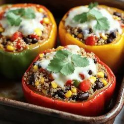Für die gefüllten Paprika benötigst du einige einfache, aber wichtige Zutaten. Hier ist, was du brauchst: - 4 große Paprika (in verschiedenen Farben) - 1 Tasse Quinoa, gut abgespült - 2 Tassen Gemüsebrühe - 1 Dose (425 g) schwarze Bohnen, abgespült und abgetropft - 1 Tasse Maiskörner (frisch oder gefroren) - 1 Tasse gewürfelte Tomaten (aus der Dose oder frisch) - 1 Teelöffel Chili-Pulver - 1 Teelöffel Kreuzkümmel - ½ Teelöffel geräuchertes Paprikapulver - Salz und Pfeffer nach Geschmack - ½ Tasse geriebener Käse (optional; Cheddar oder Mozzarella) - Frische Koriander- oder Petersilienblätter zur Garnierung Diese Zutaten bringen dir nicht nur Geschmack, sondern sind auch gesund und nahrhaft. Die Wahl der Paprika ist wichtig für dein Gericht. Achte darauf, dass sie frisch und fest sind. Die Farben können variieren. Rote, grüne, gelbe oder orange Paprika bringen verschiedene Aromen mit. Ich empfehle, eine Mischung aus Farben zu nehmen. So sieht dein Gericht bunter und einladender aus. Vermeide Paprika mit dunklen Flecken oder weichen Stellen. Diese sind oft überreif und schmecken nicht gut. Quinoa ist eine großartige Zutat und sehr gesund. Wähle die Sorte, die dir am besten gefällt. Es gibt helle, rote oder schwarze Quinoa. Jede hat ihren eigenen Geschmack. Achte darauf, dass die Quinoa gut abgespült ist. So entfernst du Bitterstoffe, die den Geschmack beeinträchtigen können. Du kannst auch vorgekochte Quinoa verwenden, um Zeit zu sparen. Sie ist in den meisten Supermärkten erhältlich. Für das beste Ergebnis empfehle ich, biologische Quinoa zu wählen. Diese ist oft frischer und nährstoffreicher. Wenn du mehr über die Zubereitung erfahren möchtest, schau dir das [Full Recipe] an. Zuerst wähle ich vier große Paprika in verschiedenen Farben. Dies macht das Gericht bunt und einladend. Schneide die Oberseite der Paprika ab. Entferne dann die Samen und die weißen Membranen. Wenn du magst, kannst du die Außenseiten mit etwas Olivenöl bepinseln. Das gibt den Paprika einen leichten Glanz und Geschmack. Ich beginne mit einer Tasse Quinoa. Es ist wichtig, die Quinoa gut abzuspsülen, um Bitterstoffe zu entfernen. Ich gebe die Quinoa in einen Topf mit zwei Tassen Gemüsebrühe. Ich bringe alles zum Kochen und reduziere dann die Hitze. Ich decke den Topf ab und lasse die Quinoa 15 Minuten köcheln. Danach lasse ich sie fünf Minuten ruhen und lockere sie mit einer Gabel auf. In einer großen Schüssel vermenge ich die fluffige Quinoa mit einer Dose schwarzen Bohnen, einer Tasse Mais und einer Tasse gewürfelte Tomaten. Ich füge dann einen Teelöffel Chili-Pulver, einen Teelöffel Kreuzkümmel, sowie etwas Salz und Pfeffer hinzu. Diese Gewürze bringen den Geschmack voll zur Geltung. Jetzt fülle ich jede Paprika großzügig mit der Quinoa-Mischung. Ich drücke die Füllung leicht an, damit sie nicht herausfällt. Anschließend stelle ich die gefüllten Paprika aufrecht in eine Auflaufform. Wenn noch Füllung übrig ist, verteile ich diese rund um die Paprika. Ich streue, falls gewünscht, etwas geriebenen Käse über die Oberseite. Dann decke ich die Form mit Alufolie ab und backe die Paprika 25 Minuten lang bei 190°C. Nach dieser Zeit entferne ich die Folie und backe sie für weitere 10-15 Minuten. Die Paprika sollten zart sein und der Käse geschmolzen. Nach dem Backen lasse ich die Paprika kurz abkühlen. Zum Schluss garniere ich sie mit frischem Koriander oder Petersilie. So wird das Gericht noch schöner. Diese gefüllten Paprika sind nicht nur lecker, sondern auch nahrhaft. Für das vollständige Rezept, schau dir die [Full Recipe] an. Um Quinoa perfekt zuzubereiten, spüle sie gut ab. Das entfernt Bitterstoffe. Verwende Gemüsebrühe statt Wasser für mehr Geschmack. Koche die Quinoa etwa 15 Minuten, bis sie die Flüssigkeit aufnimmt. Lass sie danach kurz ruhen. So wird die Quinoa locker und fluffig. Die Gewürze machen den Unterschied. Du kannst mehr Chili-Pulver für mehr Schärfe hinzufügen. Kreuzkümmel gibt einen warmen, erdigen Geschmack. Experimentiere mit anderen Gewürzen wie Oregano oder Thymian. Probiere auch frische Kräuter, um die Aromen zu verstärken. Die Anrichtung kann Spaß machen. Stelle die gefüllten Paprika auf einen bunten Teller. Verwende frische Kräuter zur Garnierung. Ein Spritzer Limettensaft bringt Frische. Du kannst auch etwas Käse darüber streuen, um mehr Farbe zu zeigen. Schau dir die [Full Recipe] an, um alles zusammenzustellen. {{image_4}} Für eine vegane und glutenfreie Variante der gefüllten Paprika können Sie die Käsefüllung einfach weglassen. Nutzen Sie stattdessen Nüsse oder Samen für zusätzlichen Geschmack und Crunch. Ein toller Tipp ist, geröstete Kürbiskerne hinzuzufügen. Sie geben einen nussigen Geschmack und sind reich an Nährstoffen. Verwenden Sie auch glutenfreie Quinoa, um sicherzustellen, dass das Gericht für jeden geeignet ist. Die Füllung kann leicht mit verschiedenen Gemüsesorten angepasst werden. Zucchini, Spinat oder Pilze sind großartige Optionen. Diese Gemüsesorten bringen nicht nur Farbe, sondern auch viele Vitamine in das Gericht. Sie können sie einfach in die Quinoa-Mischung einrühren. Experimentieren Sie mit verschiedenen Kombinationen, um Ihre eigene Lieblingsfüllung zu finden. Wenn Sie Käse nutzen möchten, haben Sie viele Möglichkeiten. Cheddar und Mozzarella sind klassisch, aber auch Feta oder Ziegenkäse passen gut. Für eine vegane Option können Sie pflanzlichen Käse verwenden. Diese Alternativen schmelzen gut und verleihen den gefüllten Paprika einen köstlichen Geschmack. Das Hinzufügen von Käse macht das Gericht noch schmackhafter und cremiger. Probieren Sie diese Variationen aus, um Ihre gefüllten Paprika mit Quinoa immer wieder neu zu gestalten. Schauen Sie auf das [Full Recipe], um die besten Zubereitungstipps zu erhalten. Wenn Sie gefüllte Paprika übrig haben, bewahren Sie sie in einem luftdichten Behälter auf. Lassen Sie die Paprika zuerst etwas abkühlen. So bleibt der Geschmack frisch. Sie können die Reste bis zu drei Tage im Kühlschrank aufbewahren. Um die besten Aromen zu genießen, essen Sie die Reste schnell. Möchten Sie die gefüllten Paprika länger aufbewahren? Dann können Sie sie einfrieren. Stellen Sie sicher, dass die Paprika vollständig abgekühlt sind. Wickeln Sie jede Paprika in Frischhaltefolie. Legen Sie sie dann in einen gefrierfesten Behälter oder einen Beutel. So halten sie sich bis zu drei Monate im Gefrierfach. Um die gefüllten Paprika wieder aufzuwärmen, nehmen Sie sie aus dem Kühlschrank oder Gefrierfach. Wenn sie gefroren sind, lassen Sie sie zuerst im Kühlschrank auftauen. Heizen Sie den Ofen auf 180°C vor. Legen Sie die Paprika in eine Auflaufform und decken Sie sie mit Alufolie ab. Backen Sie sie etwa 20 Minuten lang. Wenn Sie Käse verwenden, können Sie ihn in den letzten fünf Minuten hinzufügen. So schmilzt er schön und wird goldbraun. Genießen Sie Ihre köstlichen gefüllten Paprika! Gefüllte Paprika brauchen etwa 35 bis 40 Minuten im Ofen. Zuerst backen Sie sie mit Folie, um sie weich zu machen. Nach 25 Minuten nehmen Sie die Folie ab und backen weiter. So wird der Käse schön geschmolzen und die Paprika zart. Ja, frische Kräuter passen perfekt zu gefüllten Paprika. Sie bringen Geschmack und Farbe. Koriander und Petersilie sind tolle Optionen. Fügen Sie die Kräuter am Ende zum Garnieren hinzu. Das gibt den Paprika ein frisches Aroma. Ein einfacher grüner Salat ist eine gute Beilage. Auch Reis oder ein leichtes Brot sind passend. Wenn Sie etwas mehr möchten, probieren Sie guacamole oder Salsa. Diese Beilagen ergänzen die Aromen der gefüllten Paprika. Gefüllte Paprika sind ein tolles Gericht, das viele Vorteile bietet. Wir haben die Hauptzutaten und die besten Paprika besprochen. Die Quinoa-Füllung ist einfach zuzubereiten und passt zu jedem Geschmack. Sie können die Gerichte anpassen und sogar Reste aufbewahren. Denken Sie daran, Frische und Qualität sind wichtig. Probieren Sie verschiedene Variationen aus, um Spaß beim Kochen zu haben. So gelingt es Ihnen, jedem eine Freude zu machen!