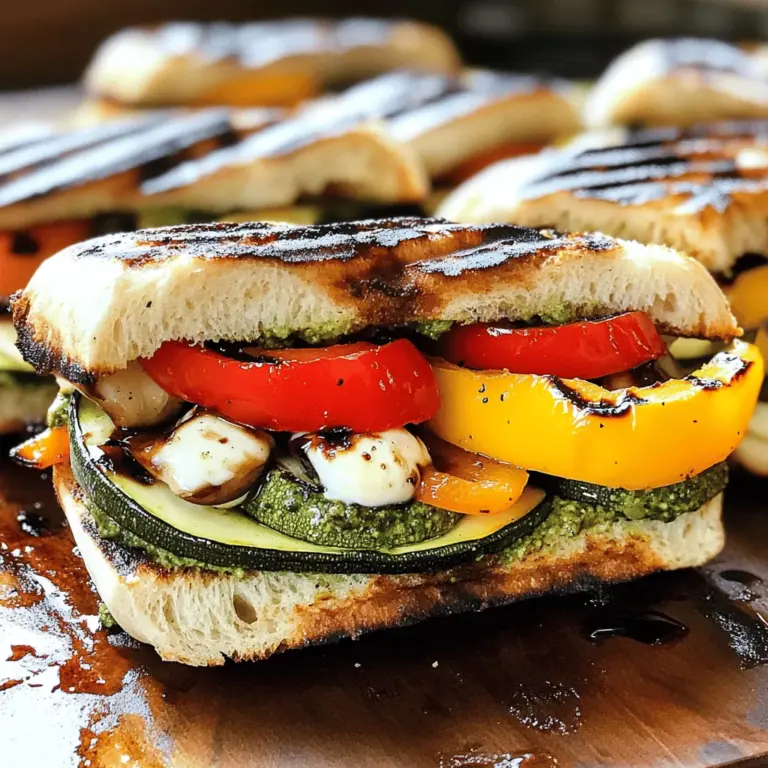 Für ein köstliches Grilled Vegetable Panini benötigst du frisches Gemüse. Hier sind die Hauptzutaten: - 1 Zucchini, in dünne Scheiben geschnitten - 1 rote Paprika, in Streifen geschnitten - 1 gelbe Paprika, in Streifen geschnitten - 1 rote Zwiebel, in Ringe geschnitten - 1 Tasse Champignons, in Scheiben geschnitten Dieses Gemüse bringt viel Geschmack und Farbe in dein Panini. Die richtigen Gewürze und Öle machen den Unterschied. Du brauchst: - 2 Esslöffel Olivenöl - 1 Teelöffel getrockneter Oregano - Salz und Pfeffer nach Geschmack Olivenöl hilft, das Gemüse weich zu machen. Oregano gibt einen tollen Geschmack. Für das Brot empfehle ich Ciabatta oder Vollkornbrot. Sie sind knusprig und lecker. Du brauchst auch: - 4 Ciabatta-Brötchen oder Vollkornbrot - 1 Tasse frischer Mozzarella, in Scheiben - 1/4 Tasse Pesto - Balsamico-Creme (zum Beträufeln) Mozzarella schmilzt gut und macht das Panini cremig. Pesto bringt zusätzliche Frische. Probiere diese Kombination für ein tolles Geschmackserlebnis. Wenn du mehr erfahren möchtest, schau dir das [Full Recipe] an. Heize deinen Grill oder die Grillpfanne auf mittelhohe Hitze vor. Nimm eine große Schüssel und gib die geschnittene Zucchini, rote und gelbe Paprika, die rote Zwiebel und die Champignons hinein. Träufle zwei Esslöffel Olivenöl über das Gemüse. Jetzt kommt der spannende Teil: Streue einen Teelöffel getrockneten Oregano, Salz und Pfeffer nach Geschmack darüber. Mische alles gut, sodass jedes Stück Gemüse gleichmäßig bedeckt ist. Das Marinieren bringt die Aromen zur Geltung und macht das Gemüse lecker. Lege die gewürzten Gemüse vorsichtig auf den Grill. Lass sie etwa 5-7 Minuten garen. Wende das Gemüse zwischendurch, damit es gleichmäßig bräunt. Achte darauf, dass es zart und schön angegrillt ist. Wenn das Gemüse fertig ist, nimm es vom Grill und lege es beiseite. Der Grill gibt dem Gemüse einen tollen Geschmack. Halbiere die Ciabatta-Brötchen horizontal. Bestreiche die Innenseiten beider Hälften großzügig mit Pesto. Jetzt verteile die gegrillten Gemüse gleichmäßig auf der unteren Brötchenhälfte. Lege die frischen Mozzarella-Scheiben darauf. Setze die obere Brötchenhälfte drauf und drücke leicht. Reinige die Grillpfanne oder den Grill und lege die Panini wieder auf die Hitze. Grill jedes Sandwich 3-5 Minuten auf jeder Seite. Das Brot wird goldbraun, und der Käse schmilzt perfekt. Nach dem Grillen nimm die Panini vom Feuer und lass sie eine Minute abkühlen. Vor dem Servieren beträufle sie mit Balsamico-Creme, um einen schönen Geschmack hinzuzufügen. Um die besten Ergebnisse beim Grillen zu erzielen, achte auf die richtige Temperatur. Heize deinen Grill oder die Grillpfanne gut vor. Die Hitze sollte mittelhoch sein, damit das Gemüse gleichmäßig gart. Wenn du das Gemüse grillst, lege es in einer einzigen Schicht auf den Grill. So kann die Hitze das Gemüse gut erreichen. Wende das Gemüse alle paar Minuten und achte darauf, dass es nicht anbrennt. Du willst schöne Grillstreifen, aber kein verbranntes Gemüse. Die Wahl des Gemüses macht einen großen Unterschied. Du kannst mit verschiedenen Sorten experimentieren. Hier sind einige gute Optionen: - Zucchini - Paprika (rot, gelb, grün) - Auberginen - Champignons - Zwiebeln Diese Gemüse bringen verschiedene Texturen und Geschmäcker mit. Du kannst auch saisonales Gemüse verwenden, um deinen Panini frisch und lecker zu halten. Frische Kräuter bringen mehr Geschmack in dein Gericht. Du kannst Basilikum, Thymian oder Rosmarin ausprobieren. Hacke die Kräuter klein und streue sie über das gegrillte Gemüse. Das gibt deinem Panini einen frischen Kick. Verwende frische Kräuter auch in deinem Pesto, um den Geschmack zu verstärken. Denk daran, dass weniger manchmal mehr ist. Ein Hauch frischer Kräuter reicht oft aus, um den ganzen Geschmack zu verändern. Für weitere Tipps und die gesamte Zubereitung schau dir das [Full Recipe] an. {{image_4}} Wenn du eine vegane Version der Grilled Vegetable Panini machen möchtest, ist das einfach. Lass den Mozzarella einfach weg oder ersetze ihn durch veganen Käse. Du kannst auch Hummus als cremige Schicht verwenden. Das gibt der Panini einen tollen Geschmack und hält alles zusammen. Füge Avocado für eine cremige Textur hinzu. Die Avocado passt gut zu den gegrillten Gemüse. Spinat ist auch eine tolle Wahl. Er fügt mehr Farbe und Nährstoffe hinzu. Du kannst frischen Spinat einfach auf die Panini legen, bevor du sie grillst. Um die Aromen zu verändern, probiere verschiedene Gewürze aus. Paprikapulver gibt einen rauchigen Geschmack. Thymian oder Basilikum bringen Frische. Du kannst auch Chili-Flocken für etwas Schärfe hinzufügen. Spiele mit den Gewürzen, um deinen perfekten Geschmack zu finden. Um die Reste deiner gegrillten Gemüse-Panini frisch zu halten, packe sie in einen luftdichten Behälter. Du kannst auch Frischhaltefolie verwenden. Stelle sicher, dass sie gut verschlossen sind. So bleibt der Geschmack erhalten. Lagere die Panini im Kühlschrank. Sie bleiben dort etwa drei bis vier Tage gut. Zum Aufwärmen empfehle ich die Pfanne oder den Grill. Heize die Pfanne auf mittlere Hitze. Lege die Panini hinein und grille sie für 3 bis 5 Minuten. Wende sie zur Hälfte, damit sie gleichmäßig warm werden. Du kannst auch einen Toaster verwenden. Dies gibt dir einen knusprigen Effekt, der lecker ist. Die frischen Zutaten in deinem Panini haben unterschiedliche Haltbarkeiten. Zum Beispiel hält frisches Gemüse etwa eine Woche im Kühlschrank. Mozzarella bleibt für fünf bis sieben Tage frisch. Pesto kannst du bis zu zwei Wochen lagern, solange es gut verschlossen ist. Achte darauf, die Zutaten regelmäßig zu überprüfen, um die beste Frische zu gewährleisten. Um die besten Grilled Vegetable Panini zu machen, wähle frisches Gemüse. Zucchini, Paprika und Zwiebeln sind perfekt. Schneide sie in dünne Stücke. Mische das Gemüse mit Olivenöl, Oregano, Salz und Pfeffer. Grille das Gemüse 5-7 Minuten, bis es zart ist. Nutze frischen Mozzarella für einen cremigen Geschmack. Breite Pesto auf Ciabatta-Brötchen aus. Lege das gegrillte Gemüse und den Käse auf das Brot. Grille die Panini, bis das Brot goldbraun ist und der Käse schmilzt. Ja, du kannst das Rezept leicht anpassen. Verdopple die Menge an Gemüse und Käse. Verwende mehr Brötchen, um alle zu bedienen. Die Grillzeit bleibt gleich, auch bei mehr Panini. Du kannst die Panini auch im Ofen zubereiten. Das spart Zeit, wenn viele hungrige Gäste da sind. Zu Grilled Vegetable Panini passen viele Beilagen. Ein einfacher grüner Salat ist frisch und leicht. Gegrilltes Gemüse passt auch gut. Du kannst auch eine Tomatensuppe servieren. Diese Kombination ergänzt die Aromen der Panini. Ein paar Chips oder Oliven machen das Essen komplett. Grilled Vegetable Panini bringen viel Geschmack und Vielfalt. Wir haben die Hauptzutaten und Gewürze behandelt, um köstliche Panini zuzubereiten. Ich habe dir eine Schritt-für-Schritt-Anleitung gegeben, um das perfekte Grillergebnis zu erzielen. Tipps für Variationen helfen dir, deine Panini zu personalisieren. Vergiss nicht die Aufbewahrung von Resten! Mit diesen Informationen kannst du leckere Panini zubereiten und genießen. Viel Spaß beim Grillen!