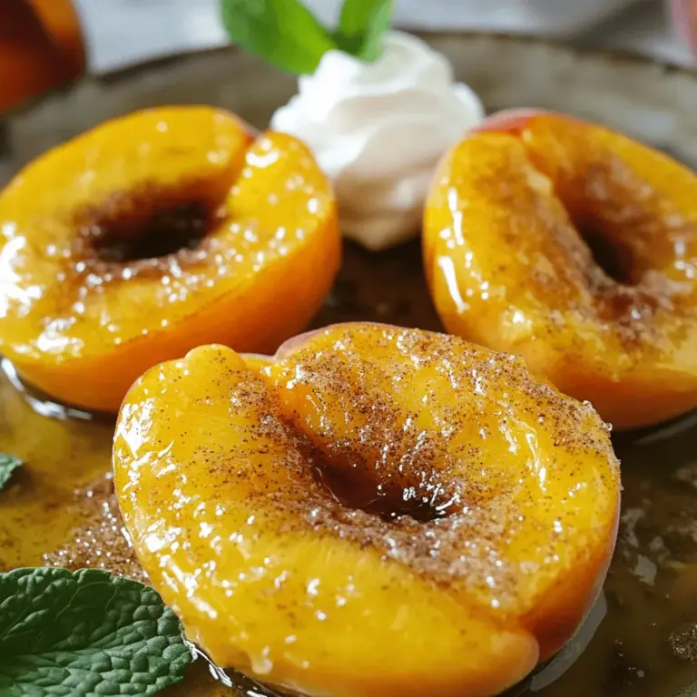 - 4 reife Pfirsiche - 2 Esslöffel brauner Zucker - 1 Teelöffel gemahlener Zimt - 1 Teelöffel Vanilleextrakt - 1 Esslöffel geschmolzene Butter - Eine Prise Salz - Griechischer Joghurt - Vanilleeis Um die perfekten Heißluftfritteusen-Pfirsiche zu machen, brauchst du frische, reife Pfirsiche. Diese geben dir den besten Geschmack. Die Hauptzutaten sind einfach. Du mischst braunen Zucker mit Zimt, um den Pfirsichen einen süßen Kick zu geben. Zusätzlich verwenden wir Vanilleextrakt und Butter. Diese Zutaten machen die Pfirsiche noch besser. Eine Prise Salz bringt die Aromen zusammen. Du kannst die Pfirsiche warm mit griechischem Joghurt oder einer Kugel Vanilleeis servieren. Das gibt einen tollen Kontrast zu den warmen Pfirsichen. Mit diesen einfachen Zutaten kannst du ein schnelles und leckeres Dessert zaubern. Es ist eine großartige Möglichkeit, den Sommer zu genießen! Wenn du das vollständige Rezept sehen möchtest, schau dir die Details an. Zuerst nimmst du die reifen Pfirsiche. Halbiere sie vorsichtig und entferne den Kern. Das ist wichtig, damit sie gleichmäßig garen. Dann schnapp dir etwas geschmolzene Butter. Bestreiche die Schnittflächen der Pfirsiche gleichmäßig. So bekommen sie einen tollen Geschmack. Jetzt wird es süß! In einer kleinen Schüssel mischst du den braunen Zucker, Zimt und eine Prise Salz. Diese Mischung ist der Schlüssel zu den leckeren Aromen. Rühre alles gut zusammen, damit sich die Zutaten verbinden. Lege die Pfirsiche mit der Schnittfläche nach oben in die Heißluftfritteuse. Achte darauf, dass sie nicht übereinander liegen. So garen sie perfekt. Stelle die Temperatur auf 190 °C ein und frittiere sie für 8 bis 10 Minuten. Halte während des Garens einen Blick darauf. Du willst, dass sie zart sind und leicht karamellisiert. Nach dem Garen träufle etwas Vanilleextrakt darüber. Jetzt sind deine Pfirsiche bereit zum Genießen! Du kannst sie warm mit griechischem Joghurt oder Vanilleeis servieren. Für die genauen Mengen und Schritte schaue dir das Full Recipe an. Reife Pfirsiche sind der Schlüssel zu einem großartigen Gericht. Achte auf die Farbe. Sie sollte gelb oder rot sein. Drücke leicht auf die Pfirsiche. Sie müssen weich, aber nicht matschig sein. Wenn du die Pfirsiche zu früh kaufst, lasse sie bei Raumtemperatur reifen. Die besten Pfirsiche für die Heißluftfritteuse haben einen hohen Zuckergehalt. Diese sorgen für einen süßen und saftigen Biss nach dem Garen. Während des Garens in der Heißluftfritteuse ist es wichtig, die Bräunung zu beobachten. Du möchtest eine goldene Farbe, keine dunkle. Die Temperatur sollte bei 190°C (375°F) bleiben. Stelle sicher, dass du die Pfirsiche nicht zu nah beieinander legst. So können sie gleichmäßig garen. Überprüfe die Pfirsiche nach 8 Minuten. Wenn sie zart sind und anfangen zu bräunen, sind sie bereit. Die Präsentation macht dein Gericht besonders. Arrangiere die warmen Pfirsiche auf einem schönen Teller. Du kannst sie mit griechischem Joghurt oder Vanilleeis servieren. Ein Spritzer Honig ist ebenfalls lecker. Frische Minzblätter geben Farbe und Frische. Diese kleinen Details machen einen großen Unterschied. Sie zeigen, dass du dir Mühe gibst. Wenn du Gäste hast, beeindrucken sie deine Kreativität! {{image_4}} Du kannst deinen Pfirsichen zusätzliche Geschmäcker verleihen. Ein Spritzer Honig oder Ahornsirup macht sie süßer. Diese Zutaten geben den Pfirsichen einen schönen Glanz. Nuss-Toppings wie gehackte Mandeln oder Walnüsse bringen einen tollen Crunch. Sie passen gut zu der weichen Textur der Pfirsiche. Wenn du Pfirsiche magst, probiere auch andere Früchte aus. Äpfel oder Birnen sind tolle Alternativen. Sie haben eine ähnliche Textur und werden lecker karamellisiert. Du kannst auch eine Mischung aus Früchten verwenden. Kombiniere Pfirsiche mit Äpfeln für einen fruchtigen Genuss. Für glutenfreie Optionen kannst du braunen Zucker durch Kokoszucker ersetzen. Er hat einen ähnlichen Geschmack, aber weniger Kalorien. Verwende pflanzliche Butter, um dein Rezept vegan zu machen. Diese Änderungen sorgen dafür, dass jeder die Pfirsiche genießen kann. So bleibt der Genuss für alle offen. Um übrig gebliebene Pfirsiche aufzubewahren, lege sie in einen luftdichten Behälter. Stelle den Behälter in den Kühlschrank. So bleiben die Pfirsiche frisch für etwa 2 bis 3 Tage. Achte darauf, dass der Behälter sauber ist, um Bakterien zu vermeiden. Wenn du die Pfirsiche länger aufbewahren möchtest, kann das Einfrieren eine gute Option sein. Das Einfrieren der zubereiteten Pfirsiche ist einfach. Lass die Pfirsiche zuerst auf Raumtemperatur abkühlen. Schneide sie in kleine Stücke oder lasse sie ganz. Lege sie dann auf ein Backblech und friere sie für etwa 1 Stunde ein. Danach kannst du die gefrorenen Pfirsiche in einen luftdichten Beutel oder Behälter umfüllen. So bleiben sie bis zu 6 Monate frisch. Vergiss nicht, das Datum daraufzuschreiben! Die übrig gebliebenen Pfirsiche sind perfekt für Desserts oder Smoothies. Du kannst sie in Joghurt oder Haferflocken mischen. Sie passen auch gut in einen Obstsalat. Wenn du ein schönes Dessert zaubern möchtest, püriere die Pfirsiche. Füge etwas Honig und Zimt hinzu. Das gibt einen tollen Geschmack! Du kannst die pürierten Pfirsiche auch als Soße für Pfannkuchen verwenden. Die Zubereitung von Heißluftfritteusen-Pfirsichen dauert insgesamt etwa 20 Minuten. Die Vorbereitungszeit beträgt etwa 10 Minuten. In dieser Zeit kannst du die Pfirsiche vorbereiten und die Mischung aus Zucker und Zimt anrühren. Das Garen in der Heißluftfritteuse dauert etwa 8 bis 10 Minuten. Halte die Pfirsiche im Auge, damit sie nicht zu braun werden. Ja, du kannst gefrorene Pfirsiche verwenden. Sie sind eine gute Option, wenn frische Pfirsiche nicht verfügbar sind. Achte darauf, die gefrorenen Pfirsiche vorher leicht antauen zu lassen. Das hilft, eine gleichmäßige Garung zu erreichen. Wenn sie zu nass sind, tupfe sie vorsichtig mit einem Tuch ab, um überschüssige Feuchtigkeit zu entfernen. So bleibt die Zimt-Zucker-Mischung besser haften. Warme Pfirsiche sind sehr vielseitig und passen gut zu vielen Beilagen. Hier sind einige Ideen: - Griechischer Joghurt bietet eine cremige Textur und frischen Geschmack. - Vanilleeis ergänzt die Süße der Pfirsiche. - Eine Prise frischer Minze sorgt für einen frischen Kick. - Du kannst sie auch mit Haferflocken oder Nüssen kombinieren für mehr Crunch. Diese Kombinationen machen dein Dessert noch besser und geben dir tolle Geschmackserlebnisse. Um köstliche Pfirsiche in der Heißluftfritteuse zuzubereiten, ist alles recht einfach. Wir haben die Zutaten, die Zubereitung und die besten Serviervorschläge besprochen. Perfekte, reife Pfirsiche, gemischt mit Zimt und Zucker, bringen viel Geschmack. Denken Sie auch an kreative Variationen und Tipps für die Lagerung. Abschließend sind diese Pfirsiche ein toller und gesunder Snack. Probieren Sie verschiedene Toppings aus und genießen Sie Ihr Ergebnis!
